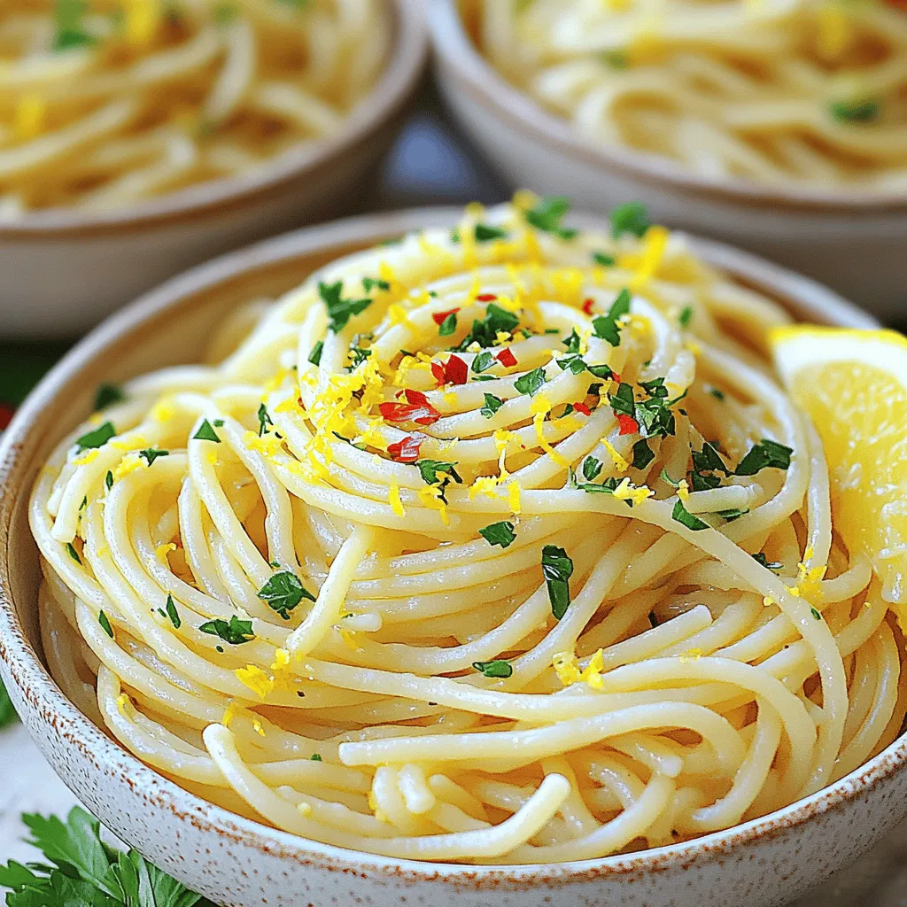 - 400g Spaghetti - 5 Knoblauchzehen, dünn geschnitten - 1/2 Tasse extra natives Olivenöl - 1 Teelöffel rote Pfefferflocken - Schale und Saft von 1 Zitrone - Frische Petersilie, gehackt - Salz, nach Geschmack - Frisch geriebener Parmesan Für Spaghetti Aglio e Olio sind die Zutaten einfach, aber wichtig. Die Spaghetti sind die Basis. Wählen Sie die beste Qualität für besten Geschmack. Der Knoblauch bringt eine tolle Würze. Schneiden Sie ihn dünn, damit er gleichmäßig gart. Das Olivenöl macht das Gericht reichhaltig und aromatisch. Die roten Pfefferflocken geben dem Gericht eine angenehme Schärfe. Passen Sie die Menge an Ihren Geschmack an. Zitronenschale und -saft bringen Frische hinein. Die Petersilie sorgt für Farbe und ein frisches Aroma. Salz ist optional, aber es hebt die Aromen hervor. Parmesan kann das Gericht abrunden. Wenn Sie ihn verwenden, wählen Sie frisch geriebenen Käse für mehr Geschmack. Diese Zutaten machen Spaghetti Aglio e Olio zu einem besonderen Gericht. Sie können das Rezept einfach anpassen, um Ihre eigenen Geschmäcker zu treffen. Für das vollständige Rezept, schauen Sie sich die [Full Recipe] an. Um die Spaghetti perfekt zu kochen, bringe einen großen Topf mit Wasser zum Kochen. Füge eine großzügige Menge Salz hinzu. Das Salz gibt den Spaghetti Geschmack. Gib die Spaghetti ins Wasser. Koche sie laut Packungsanweisung. Du willst sie al dente haben, also behalte sie im Auge. Sie sollten weich, aber noch bissfest sein. Wenn du fertig bist, hebe einen Becher Nudelwasser auf. Gieß die Spaghetti dann ab. Jetzt kommt der spannende Teil! Nimm eine große Pfanne und erhitze sie bei mittlerer Hitze. Füge das Olivenöl und die dünn geschnittenen Knoblauchzehen hinzu. Lass den Knoblauch etwa 2-3 Minuten braten. Er sollte goldig werden, aber pass auf, dass er nicht verbrennt. Ein verbrannter Knoblauch kann bitter schmecken. Das richtige Timing ist hier wichtig, um den besten Geschmack zu erzielen. Sobald der Knoblauch goldig ist, streue die roten Pfefferflocken hinein. Rühre alles für etwa 30 Sekunden um. Das bringt den Geschmack richtig zur Geltung. Jetzt ist es Zeit, die abgetropften Spaghetti in die Pfanne zu geben. Mische sie gut mit der Knoblauch-Öl-Mischung. Wenn die Pasta zu trocken aussieht, füge nach und nach etwas Nudelwasser hinzu. So wird alles schön cremig und geschmackvoll. Für das vollständige Rezept schaue dir die [Full Recipe] an. Um den perfekten Knoblauch zu braten, achte auf die Hitze. Zu hohe Hitze macht den Knoblauch bitter. Halte die Temperatur bei mittlerer Hitze. So wird der Knoblauch goldbraun und aromatisch. Du kannst den Knoblauch auch nach deinem Geschmack anpassen. Magst du es schärfer? Lass ihn länger in der Pfanne. Für einen milden Geschmack brate ihn kürzer. Spaghetti Aglio e Olio lässt sich leicht anpassen. Füge zusätzliche Zutaten hinzu, um neue Geschmäcker zu entdecken. Zum Beispiel kannst du gebratene Garnelen oder gegrilltes Gemüse hinzufügen. Für eine vegetarische oder vegane Variante, lasse den Parmesan weg und füge mehr Kräuter hinzu. So bleibt das Gericht frisch und lecker. Die Präsentation macht viel aus. Serviere die Spaghetti in flachen Schalen. Garniere sie mit frischer Petersilie und einem Spritzer roter Pfefferflocken. Das sieht toll aus und bringt Farbe auf den Teller. Ein Zitronenschnitz auf die Seite gibt einen spritzigen Akzent. So wird dein Gericht nicht nur lecker, sondern auch ansprechend. {{image_4}} Sie können Spaghetti Aglio e Olio leicht aufpeppen. Fügen Sie Garnelen oder Hähnchen hinzu. Diese Ergänzungen bringen einen herzhaften Geschmack. Garnelen brauchen nur kurze Zeit zum Garen. Hähnchen können Sie in kleine Stücke schneiden. Braten Sie es vor dem Knoblauch an. Für eine vegetarische Option verwenden Sie Tofu. Tofu nimmt die Aromen gut auf. Schneiden Sie ihn in Würfel und braten Sie ihn knusprig. Variieren Sie die Öle für neue Geschmäcker. Verwenden Sie Avocado- oder Traubenkernöl. Diese Öle bringen eine leichte Note. Auch die Nudeln sind anpassbar. Probieren Sie Vollkorn- oder glutenfreie Spaghetti. Diese Optionen sind gesünder und lecker. Für zusätzliche Frische können Sie Zitrusfrüchte verwenden. Limette oder Grapefruit bringen einen fruchtigen Kick. Einfach die Schale und den Saft hinzufügen. Spaghetti Aglio e Olio können Sie auch anpassen. Lassen Sie sich von anderen Küchen inspirieren. Fügen Sie asiatische Elemente hinzu, wie Sojasauce oder Ingwer. Diese Zutaten bringen eine neue Dimension. Mexikanische Einflüsse sind ebenfalls möglich. Fügen Sie frische Korianderblätter und Limettensaft hinzu. Diese Anpassungen machen das Gericht spannend und neu. Probieren Sie verschiedene Variationen aus und finden Sie Ihre Favoriten! Bewahre übrig gebliebene Spaghetti in einem luftdichten Behälter auf. Stelle sicher, dass die Reste abgekühlt sind, bevor du sie in den Kühlschrank legst. So bleiben sie frisch. Wenn du die Spaghetti wieder aufwärmen möchtest, verwende einen Topf mit etwas Wasser. So vermeidest du, dass die Nudeln austrocknen. Du kannst auch die Mikrowelle benutzen, aber achte darauf, sie nicht zu lange zu erhitzen. Im Kühlschrank sind die Spaghetti etwa 3 bis 5 Tage haltbar. Achte darauf, die Reste gut zu verpacken. Wenn du die Spaghetti länger aufbewahren möchtest, kannst du sie einfrieren. In einem gefrierfesten Behälter halten sie sich bis zu 3 Monate. Zum Auftauen lege sie einfach in den Kühlschrank über Nacht oder erwärme sie direkt im Topf mit etwas Wasser. Um die Frische und den Geschmack zu erhalten, lagere die Spaghetti immer in einem luftdichten Behälter. So bleibt der Geschmack klar und frisch. Verwende Behälter aus Glas oder BPA-freiem Plastik. Vermeide Metallbehälter, da diese den Geschmack beeinflussen können. Wenn du die Spaghetti aufwärmst, füge etwas Olivenöl hinzu, um die Textur zu verbessern. Spaghetti Aglio e Olio ist ein einfaches italienisches Gericht. Es kommt aus Neapel und hat nur wenige Zutaten. Die Hauptzutaten sind Spaghetti, Knoblauch, Olivenöl und rote Pfefferflocken. Dieses Gericht ist schnell und leicht zu machen. Es verbindet den Geschmack von Knoblauch mit dem feinen Olivenöl. Die Zubereitung dauert nur 30 Minuten. Die Vorbereitung geht schnell, in etwa 10 Minuten. Das Kochen der Spaghetti dauert etwa 10 bis 12 Minuten, je nach Anleitung. So bleibt genug Zeit, um das Öl und den Knoblauch zuzubereiten. Das Ganze kann also in einer halben Stunde auf den Tisch. Ja, du kannst andere Zutaten hinzufügen. Beliebte Zusätze sind Garnelen oder Spinat. Auch Kirschtomaten passen gut dazu. Wenn du mehr Geschmack willst, füge Parmesan oder Zucchini hinzu. Mit diesen Zutaten wird das Gericht bunter und interessanter. Ja, Spaghetti Aglio e Olio ist vegan. Achte darauf, dass der Parmesan weggelassen wird. So bleibt das Gericht rein pflanzlich. Es ist eine tolle Option für Veganer oder alle, die weniger tierische Produkte essen möchten. Die Schärfe kann leicht angepasst werden. Wenn du es schärfer magst, füge mehr rote Pfefferflocken hinzu. Wenn du es milder magst, reduziere die Menge. Du kannst auch frische Chili verwenden, um die Schärfe zu variieren. Experimentiere, um den perfekten Geschmack für dich zu finden. Dieses Rezept für Spaghetti Aglio e Olio bietet einfache Zubereitung und leckere Aromen. Es nutzt frische Zutaten wie Knoblauch, Olivenöl und Zitrone. Ich habe dir auch Tipps gegeben, um das Gericht perfekt zuzubereiten und anzupassen. Du kannst kreativ sein und verschiedene Varianten ausprobieren. Daran denken, Reste gut zu lagern, damit du lange Freude daran hast. Mit den richtigen Tricks wird jedes Gericht zu einem Genuss. Probiere es aus und entdecke, wie einfach köstliche Pasta sein kann.