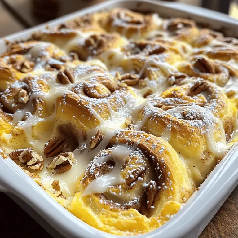 Für einen köstlichen Zimtschneckenauflauf brauchst du einige einfache Zutaten. Hier sind die Hauptzutaten: - 2 Dosen frische Zimtschnecken (mit Zuckerguss) - 6 große Eier - 250 ml Milch - 1 Teelöffel Vanilleextrakt - 1 Teelöffel gemahlener Zimt - 125 ml Ahornsirup Diese Zutaten machen die Basis deines Auflaufs. Die Zimtschnecken bringen die süße Note, während die Eier und die Milch die perfekte Textur geben. Um deinen Auflauf noch besser zu machen, kannst du einige zusätzliche Zutaten hinzufügen: - 125 g gehackte Pekannüsse (optional) - Puderzucker zum Bestäuben (optional) Die Pekannüsse fügen einen tollen Crunch hinzu. Der Puderzucker sorgt für ein schönes Finish. Wähle frische Zimtschnecken aus dem Kühlregal. Achte darauf, dass die Zimtschnecken gut gefüllt sind. Hochwertige Eier machen einen großen Unterschied. Greife nach Bio-Eiern, wenn möglich. Verwende frische Milch und echten Vanilleextrakt. Diese kleinen Details heben den Geschmack deines Auflaufs hervor. Denke daran, die Zutaten gut zu vermischen, um ein gleichmäßiges Ergebnis zu erzielen. Für das volle Rezept schaue dir den Full Recipe an. Heizen Sie Ihren Ofen auf 175°C vor. Dies ist der erste Schritt, um den Zimtschneckenauflauf perfekt zu backen. Nehmen Sie eine 23x33 cm große Backform und fetten Sie sie gut ein. Das verhindert, dass der Auflauf kleben bleibt. Ein bisschen Butter oder Öl funktioniert hier gut. Wenn der Ofen heiß ist, sind Sie bereit, die Zimtschnecken vorzubereiten. Öffnen Sie zwei Dosen frische Zimtschnecken. Schneiden Sie jede Rolle in vier Stücke. Legen Sie diese Stücke gleichmäßig in die vorbereitete Backform. Achten Sie darauf, dass die Stücke nicht übereinander liegen. So können sie gleichmäßig backen und schön aufgehen. Diese Zimtschnecken bringen viel Geschmack und Süße in Ihr Frühstück. Jetzt machen wir die Ei-Mischung. In einer großen Schüssel verquirlen Sie sechs Eier, 250 ml Milch, einen Teelöffel Vanilleextrakt, einen Teelöffel gemahlenen Zimt und 125 ml Ahornsirup. Rühren Sie gut um, bis alles gut vermischt ist. Gießen Sie die Mischung gleichmäßig über die Zimtschnecken. Achten Sie darauf, dass alle Stücke gut benetzt sind. Wenn Sie mögen, streuen Sie 125 g gehackte Pekannüsse darüber. Diese geben zusätzlichen Crunch und Geschmack. Für das vollständige Rezept schauen Sie sich bitte das [Full Recipe] an. Um einen perfekten Zimtschneckenauflauf zu backen, sollten Sie einige Fehler vermeiden. Ein häufiger Fehler ist, den Ofen nicht vorzuheizen. Wenn Sie den Auflauf in einen kalten Ofen stellen, backt er ungleichmäßig. Ein weiterer Fehler ist, die Backform nicht zu fetten. Dies kann dazu führen, dass der Auflauf an der Form kleben bleibt. Achten Sie auch darauf, die Zimtschnecken gleichmäßig zu verteilen. So wird jedes Stück schön durchtränkt. Der perfekte Zimtschneckenauflauf ist goldbraun und fluffig. Um dies zu erreichen, verwenden Sie frische Zimtschnecken. Diese haben die beste Textur und den besten Geschmack. Außerdem sollten Sie die Ei-Mischung gut verquirlen. So verbindet sich alles gut und es gibt keine Klumpen. Lassen Sie den Auflauf nach dem Backen einige Minuten abkühlen. Dadurch setzen sich die Aromen besser und der Auflauf wird stabiler. Sie können den Zimtschneckenauflauf leicht im Voraus vorbereiten. Schneiden Sie die Zimtschnecken und bereiten Sie die Ei-Mischung am Abend vorher vor. Lagern Sie beides im Kühlschrank. Am Morgen müssen Sie nur alles zusammenfügen und backen. So sparen Sie Zeit und können den Auflauf frisch genießen. Weitere Details finden Sie in der Full Recipe. {{image_4}} Wenn Sie eine vegane Option möchten, gibt es viele einfache Anpassungen. Ersetzen Sie die Eier durch Leinsamen oder Chiasamen. Mischen Sie jeweils einen Esslöffel mit drei Esslöffeln Wasser. Lassen Sie es fünf Minuten ruhen, bis es gelartig wird. Für die Milch verwenden Sie Hafer- oder Mandelmilch. Diese Alternativen geben dem Auflauf eine tolle Konsistenz und viel Geschmack. Sie können den Zimtschneckenauflauf je nach Saison anpassen. Im Herbst sind Äpfel oder Kürbis perfekt. Schneiden Sie Äpfel in kleine Stücke und mischen Sie sie unter die Zimtschnecken. Für einen Kürbisauflauf fügen Sie Kürbispüree zur Ei-Mischung hinzu. Im Sommer sind Beeren wie Himbeeren oder Blaubeeren eine fruchtige Ergänzung. Sie bringen Frische und Farbe in den Auflauf. Experimentieren Sie mit verschiedenen Geschmäckern. Fügen Sie Schokoladenstückchen oder Erdnüsse für einen süßen Crunch hinzu. Für einen nussigen Kick sind Walnüsse oder Mandeln eine gute Wahl. Auch Karamellsauce kann den Auflauf verfeinern. Gießen Sie etwas über die fertigen Zimtschnecken, bevor Sie servieren. Es gibt viele Möglichkeiten, den Auflauf zu variieren und jedes Mal neu zu gestalten. Für das vollständige Rezept besuchen Sie den Abschnitt [Full Recipe]. Nach dem Genießen des Zimtschneckenauflaufs bleiben oft Reste übrig. Um die Frische zu bewahren, lassen Sie den Auflauf auf Raumtemperatur abkühlen. Schneiden Sie dann den Auflauf in Portionen. Legen Sie diese in einen luftdichten Behälter. So bleibt der Auflauf für drei bis vier Tage frisch im Kühlschrank. Falls Sie mehr Reste haben, können Sie den Zimtschneckenauflauf auch einfrieren. Lassen Sie ihn zuerst ganz abkühlen. Schneiden Sie ihn in Portionen. Wickeln Sie jede Portion in Frischhaltefolie und legen Sie sie in einen gefrierfesten Behälter. So bleibt der Auflauf bis zu drei Monate haltbar. Denken Sie daran, das Datum auf dem Behälter zu notieren. Beim Wiederaufwärmen ist es wichtig, die Qualität zu erhalten. Nehmen Sie die Portionen aus dem Kühlschrank oder Gefrierfach. Für Kühlschrankreste heizen Sie den Ofen auf 175°C vor. Legen Sie den Auflauf in eine Auflaufform und decken Sie ihn mit Alufolie ab. Erwärmen Sie ihn für etwa 15 bis 20 Minuten. Für gefrorene Portionen heizen Sie ihn auf 180°C und backen ihn für 25 bis 30 Minuten. Prüfen Sie, ob er heiß ist, bevor Sie ihn servieren. So bleibt der Geschmack frisch und lecker. Das Backen eines Zimtschneckenauflaufs dauert etwa 25 bis 30 Minuten. Du solltest den Auflauf im vorgeheizten Ofen bei 175°C backen. Achte darauf, dass die Mitte fest ist und die Oberfläche goldbraun aussieht. So stellst du sicher, dass der Auflauf perfekt gegart ist. Ja, du kannst den Zimtschneckenauflauf im Voraus zubereiten. Bereite die Zimtschnecken und die Ei-Mischung einfach vor. Gib alles in die Backform und stelle sie in den Kühlschrank. Du kannst den Auflauf dann am nächsten Morgen backen. So sparst du Zeit und kannst dein Frühstück genießen. Zu einem Zimtschneckenauflauf passt frisches Obst sehr gut. Du kannst Beeren, Bananen oder Äpfel servieren. Auch Joghurt oder Schlagsahne sind tolle Begleiter. Sie bringen zusätzliche Frische und machen das Frühstück noch leckerer. Der Zimtschneckenauflauf ist ein einfaches, köstliches Gericht. Wir haben die besten Zutaten, eine Schritt-für-Schritt-Anleitung und nützliche Tipps zum Backen besprochen. Varianten und Lagerungshinweise helfen dir, den Auflauf noch länger zu genießen. Denke daran, die Zutaten frisch zu wählen und im Voraus zu planen. Mit diesen Tipps wird dein Zimtschneckenauflauf immer ein Hit. Viel Spaß beim Ausprobieren und Genießen!