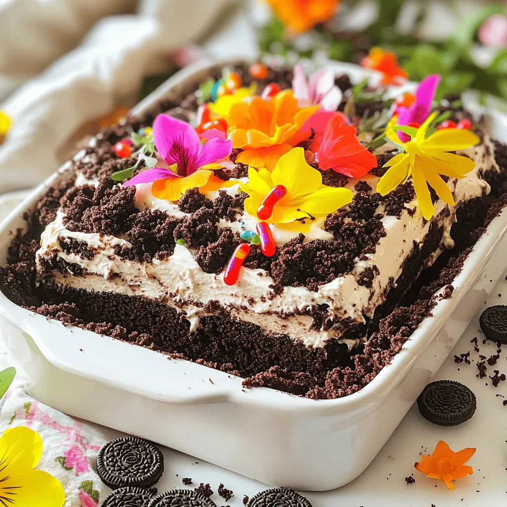 Für den perfekten Oster Schmutzkuchen Auflauf brauchst du einige Hauptzutaten. Diese Zutaten bilden die Basis deines leckeren Desserts. Hier sind die wichtigsten: - 1 Paket (15,25 oz) Schokoladenkuchen-Mix - 3 Tassen Milch - 1 Paket (8 oz) Frischkäse, weich - 1 Paket (16 oz) Schlagsahne, aufgetaut - 2 Tassen Puderzucker - 1 Paket (3,9 oz) sofortiges Schokoladenpudding-Pulver - 1 Paket (12 oz) Oreo-Kekse, zerbröselt Diese Zutaten sorgen für den schokoladigen Geschmack und die cremige Textur, die deinen Auflauf so unwiderstehlich machen. Um deinem Auflauf das besondere Etwas zu verleihen, kannst du einige zusätzliche Zutaten hinzufügen. Diese machen das Dessert noch festlicher und einladender: - 1 Tasse Gummiwürmer - Essbare Blumen zur Dekoration (optional) Die Gummiwürmer bringen Spaß und Farbe in dein Gericht. Die essbaren Blumen sind eine tolle Dekoration für den besonderen Anlass. Um den Oster Schmutzkuchen Auflauf zuzubereiten, benötigst du einige einfache Küchengeräte. Diese Geräte helfen dir, alles schnell und effektiv zu machen: - Große Schüssel - Mixer - Rührschüssel - Auflaufform (ca. 23x33 cm) - Zahnstocher (zum Testen des Kuchens) Mit diesen Geräten wird die Zubereitung zum Kinderspiel. Du kannst die Zutaten schnell mischen und deinen Auflauf perfekt zusammenstellen. Für das vollständige Rezept schau dir bitte die [Full Recipe] an. Heize deinen Ofen auf 175°C vor. Nimm eine große Schüssel und gib den Schokoladenkuchen-Mix hinein. Füge die Zutaten nach Packungsanweisung hinzu. Rühre alles gut um, bis der Teig glatt ist. Gieße den Teig in eine gefettete Auflaufform. Backe den Kuchen für 30 bis 35 Minuten. Ein Zahnstocher sollte sauber herauskommen. Lass den Kuchen vollständig in der Form abkühlen. Während der Kuchen abkühlt, nimm eine Rührschüssel. Gib den weichen Frischkäse, den Puderzucker und 1 Tasse Milch hinein. Mit einem Mixer auf mittlerer Stufe schlagen, bis die Mischung glatt und cremig wird. Dies sorgt für einen tollen Geschmack. Nimm eine separate Schüssel. Gib das sofortige Schokoladenpudding-Pulver hinein. Füge die restlichen 2 Tassen Milch hinzu. Verquirle alles gut, bis die Mischung andickt. Das dauert etwa 2 Minuten. Achte darauf, dass es gut vermischt ist. Jetzt musst du die Frischkäsemischung und den Pudding mischen. Füge die aufgetaute Schlagsahne vorsichtig unter die Frischkäsemischung. Mische alles gut, bis es gleichmäßig aussieht. Jetzt ist es Zeit, den dicken Schokoladenpudding vorsichtig unterzuheben. Wenn der Kuchen abgekühlt ist, zerbrich ihn in grobe Stücke. Gib die Stücke zurück in die Auflaufform. Verteile die Frischkäse-Schokoladenmischung gleichmäßig darüber. Streue die zerbröselten Oreo-Kekse großzügig darüber. Das sieht toll aus und gibt den Schmutz-Effekt. Dekoriere die oberste Schicht mit Gummiwürmern. Lege sie auf die Oreo-Schicht und lasse einige über die Ränder hängen. Das macht den Auflauf lustig! Decke den Auflauf mit Frischhaltefolie ab. Stelle ihn für mindestens 2 Stunden in den Kühlschrank. So werden die Schichten fest und die Aromen entfalten sich. Vor dem Servieren kannst du ihn nach Belieben mit essbaren Blumen garnieren. Das macht den Oster Schmutzkuchen besonders festlich. Ein häufiger Fehler ist, den Kuchen zu lange zu backen. Achte darauf, dass der Zahnstocher sauber herauskommt, aber die Oberfläche nicht zu trocken ist. Wenn du den Frischkäse nicht gut vermischst, wird die Füllung klumpig. Mixe alles gut, bis es ganz glatt ist. Die perfekte Textur ist cremig und nicht zu fest. Verwende frische Zutaten. Lass den Kuchen nach dem Backen gut auskühlen. Das Kühlen hilft den Schichten, sich gut zu setzen. Wenn du die Schlagsahne unterhebst, mach das sanft, um die Luftigkeit zu bewahren. Für die Dekoration sind Gummiwürmer ein Hit. Lege sie locker auf die oberste Schicht. Essbare Blumen machen das Ganze noch schöner. Du kannst die Blumen um den Rand legen oder in die Mitte setzen. Achte darauf, dass alle Farben frisch und lebendig sind. {{image_4}} Du kannst deinen Oster Schmutzkuchen Auflauf mit verschiedenen Keksen aufpeppen. Statt Oreo-Keksen kannst du andere Kekse verwenden. Versuche, Schokoladenkekse oder Butterkekse zu nehmen. Diese Kekse geben dem Auflauf eine neue Geschmacksnote. Du kannst auch einen Mix aus verschiedenen Keksen nutzen. Das macht den Auflauf bunter und interessanter. Wenn du Allergien hast, gibt es tolle Alternativen. Verwende glutenfreie Kekse, um den Auflauf für Glutenallergiker sicher zu machen. Für eine laktosefreie Option kannst du laktosefreie Milch und Frischkäse verwenden. Veganer können pflanzliche Alternativen wählen, wie vegane Sahne und pflanzlichen Frischkäse. Achte darauf, dass der Pudding auch vegan ist. So bleibt der Auflauf für alle genießbar. Dekoriere deinen Auflauf passend zur Saison. Im Frühling sind essbare Blumen eine schöne Wahl. Gänseblümchen oder Veilchen sehen toll aus. Du kannst auch kleine Schokoladeneier oder bunte Zuckerstreusel hinzufügen. Diese machen den Auflauf festlicher. Experimentiere mit verschiedenen Geschmäckern, wie Erdbeere oder Himbeere, um frische Akzente zu setzen. Nutze das [Full Recipe], um deinen Auflauf zu kreieren und anzupassen. Um deinen Oster Schmutzkuchen Auflauf frisch zu halten, lege ihn in den Kühlschrank. Decke ihn gut mit Frischhaltefolie ab. So bleibt der Auflauf feucht und die Aromen bleiben stark. Stelle sicher, dass er ganz abgekühlt ist, bevor du ihn lagerst. Dies hilft, die Textur zu bewahren und ein Durchweichen zu vermeiden. Wenn du den Auflauf länger aufbewahren möchtest, kannst du ihn auch einfrieren. Teile den Auflauf in Portionen, um das Auftauen zu erleichtern. Wickele jede Portion fest in Frischhaltefolie und lege sie in einen Gefrierbeutel. Beschrifte den Beutel mit dem Datum. So weißt du, wann du ihn zubereitet hast. Zum Auftauen lege den Auflauf einfach über Nacht in den Kühlschrank. Der Oster Schmutzkuchen Auflauf ist im Kühlschrank bis zu fünf Tage haltbar. Achte darauf, dass du ihn in einem luftdichten Behälter aufbewahrst. Die Zutaten wie die Oreo-Kekse und der Frischkäse haben eine ähnliche Haltbarkeit. Wenn sie richtig gelagert werden, bleiben die Kekse knusprig und der Frischkäse frisch. Du kannst den Oster Schmutzkuchen Auflauf bis zu zwei Tage im Voraus machen. Bereite ihn einfach und stelle ihn in den Kühlschrank. So kann der Auflauf gut durchziehen. Die Aromen werden noch besser, wenn er etwas Zeit hat. Ja, du kannst den Auflauf ohne Eier machen. Der Schokoladenkuchen-Mix benötigt oft keine Eier, wenn du die richtige Marke wählst. Prüfe die Packung. Viele Marken haben Rezepte, die ohne Eier auskommen. Wenn du keine Oreo-Kekse magst, probiere andere Kekse. Schokoladenkekse oder Butterkekse sind gute Alternativen. Du kannst auch glutenfreie Kekse verwenden, wenn du das brauchst. Es gibt viele Optionen, um deinen Auflauf lecker zu machen. Ja, du kannst verschiedene Puddings ausprobieren. Vanille oder Erdbeere passen gut. Sei kreativ! Der Auflauf bleibt lecker, auch wenn du die Geschmäcker änderst. Du kannst sogar einen Mix aus verschiedenen Geschmäckern machen. Für das volle Rezept schau dir den Full Recipe an. Dieser Artikel gibt Ihnen alle wichtigen Informationen über den Oster Schmutzkuchen Auflauf. Wir haben die Hauptzutaten und nützliche Küchengeräte aufgelistet. Ich habe einen klaren, Schritt-für-Schritt-Plan zur Zubereitung gegeben. Sie haben Tipps zur Vermeidung von Fehlern und zur Dekoration erhalten. Auch Varianten für Allergiker wurden behandelt. Mit diesen Infos können Sie leicht einen leckeren Auflauf machen. Probieren Sie es aus und genießen Sie die Zeit mit Ihren Liebsten!