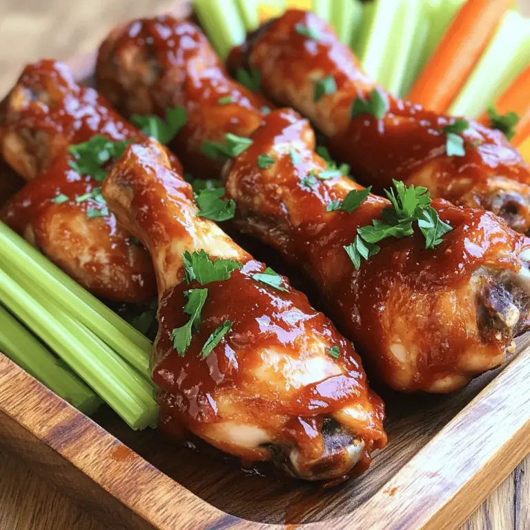 Für gebackene BBQ-Hähnchenunterkeulen benötigst du einige einfache Zutaten. Hier sind die Hauptbestandteile: - 10 Hähnchenunterkeulen - 1 Tasse BBQ-Sauce (deine Lieblingsmarke) - 2 Esslöffel Olivenöl Diese Zutaten bilden die Basis für dein Gericht. Die Hähnchenunterkeulen sind saftig und nehmen die Aromen gut auf. Die BBQ-Sauce sorgt für eine süße und rauchige Note. Die Gewürze sind der Schlüssel zu einem großartigen Geschmack. Du brauchst: - 1 Teelöffel Knoblauchpulver - 1 Teelöffel Zwiebelpulver - 1 Teelöffel geräucherter Paprika - 1 Teelöffel schwarzer Pfeffer - 1 Teelöffel Salz - ½ Teelöffel Cayennepfeffer (optional für zusätzliche Schärfe) Mische diese Gewürze gut mit dem Olivenöl. Dadurch entsteht eine schmackhafte Marinade, die das Hähnchen umhüllt. Diese Mischung gibt dem Hähnchen eine schöne Tiefe und einen tollen Geschmack. Wenn du eine andere Sauce ausprobieren möchtest, gibt es viele Optionen. Du kannst auch: - Honig-Senf-Sauce verwenden - Eine scharfe Sauce für mehr Kick wählen - Sauce auf Tomatenbasis für eine fruchtige Note nutzen Diese Alternativen bringen neue Geschmäcker ins Spiel. Probier aus, was dir am besten gefällt. Du kannst auch verschiedene Saucen für unterschiedliche Familienmitglieder bereitstellen, um jeden zufrieden zu stellen. Heize deinen Ofen auf 220°C (425°F) vor. Das sorgt für die perfekte Hitze. Lege ein großes Backblech mit Backpapier aus. Das macht die Reinigung später einfacher. In einer großen Schüssel mischst du das Olivenöl mit Knoblauchpulver, Zwiebelpulver, geräuchertem Paprika, schwarzem Pfeffer, Salz und optionalem Cayennepfeffer. Rühre alles gut um. Gib die Hähnchenunterkeulen in die Schüssel. Wende sie gründlich, sodass sie gleichmäßig bedeckt sind. So nimmt das Fleisch den Geschmack auf. Lege die gewürzten Drumsticks auf das Backblech. Lass etwas Platz zwischen den Stücke. So garen sie gleichmäßig. Backe sie für 25 Minuten. Nach dieser Zeit bestreiche jede Unterkeule mit BBQ-Sauce. Schiebe sie zurück in den Ofen. Backe sie weitere 15 Minuten. Das Hähnchen wird durchgegart und die Haut wird knusprig. Für mehr Karamellisierung schalte die Grillfunktion für 2-3 Minuten ein. Achte darauf, dass sie nicht anbrennen. Lass die Drumsticks nach dem Garen einige Minuten ruhen. Garniere sie mit frisch gehackter Petersilie. Das ist einfach und lecker! Verwende die [Full Recipe], um keine Schritte zu verpassen. Für die besten Ergebnisse backe die Hähnchenunterkeulen bei 220°C. Diese hohe Temperatur hilft, die Haut schön knusprig zu machen. Backe sie zuerst 25 Minuten, dann bestreiche sie mit BBQ-Sauce. Backe sie weitere 15 Minuten. So garen sie gleichmäßig und bleiben saftig. Die Marinade ist der Schlüssel zu gutem Geschmack. Du kannst die Hähnchenunterkeulen in einer Mischung aus Olivenöl und Gewürzen einlegen. Lass sie mindestens eine Stunde marinieren. Du kannst auch eine Nacht im Kühlschrank marinieren. Das gibt den Aromen Zeit, ins Fleisch einzuziehen. Probiere verschiedene BBQ-Saucen für neue Geschmäcker. Um die Haut knusprig zu bekommen, lege die Drumsticks auf ein Backblech mit viel Platz. So kann die Luft zirkulieren. Ein kleiner Trick ist, die Grillfunktion in den letzten Minuten einzuschalten. Achte darauf, die Drumsticks nicht zu verbrennen. Ein bisschen Geduld und die richtige Technik machen den Unterschied. {{image_4}} Du kannst die Würze deiner Hähnchenunterkeulen leicht ändern. Probiere zum Beispiel eine Mischung aus italienischen Kräutern. Füge Oregano und Basilikum hinzu. Eine Cajun-Mischung bringt einen scharfen Kick. Nutze Paprika, Thymian und etwas Cayennepfeffer. So wird jedes Gericht besonders. Wenn du es einfach magst, nutze einen Slow Cooker. Für diese Methode mische die Gewürze wie gewohnt. Lege die Hähnchenunterkeulen in den Slow Cooker. Gieße die BBQ-Sauce darüber. Koche sie auf niedriger Stufe für 6 bis 8 Stunden. Das Fleisch wird zart und voller Geschmack. Möchtest du eine fleischfreie Option? Nutze große Portobello-Pilze oder Tofuwürfel. Mariniere sie in der gleichen BBQ-Sauce. Backe sie im Ofen oder grille sie für einen rauchigen Geschmack. Diese Alternativen sind lecker und gesund. Sie bieten eine schöne Abwechslung für jeden Esser. Nach dem Kochen kannst du die Drumsticks in einem luftdichten Behälter aufbewahren. Lass sie zuerst auf Raumtemperatur abkühlen. Es ist wichtig, dass sie nicht länger als zwei Stunden bei Raumtemperatur stehen. Im Kühlschrank bleiben sie frisch für bis zu vier Tage. Achte darauf, sie gut abzudecken, um Gerüche zu vermeiden. Um die Drumsticks wieder aufzuwärmen, heize deinen Ofen auf 180°C vor. Lege die Drumsticks auf ein Backblech und decke sie mit Folie ab. So bleiben sie saftig. Erwärme sie für etwa 15 bis 20 Minuten. Du kannst auch die Mikrowelle nutzen, aber sie können dabei trocken werden. Wenn du die Haut knusprig magst, nutze den Ofen. Wenn du die Drumsticks länger aufbewahren möchtest, friere sie ein. Sie sind bis zu drei Monate haltbar im Gefrierfach. Achte darauf, sie in einem gefrierfesten Beutel oder Behälter zu lagern. Bei Bedarf kannst du sie über Nacht im Kühlschrank auftauen. So bleiben sie lecker und saftig. Backe die Hähnchenunterkeulen für 25 Minuten in einem heißen Ofen. Danach bestreiche sie mit BBQ-Sauce und backe sie weitere 15 Minuten. So erhältst du zartes Fleisch und knusprige Haut. Achte darauf, dass die Innentemperatur mindestens 75°C erreicht, um sicherzustellen, dass sie gut durchgegart sind. Ja, Hähnchenunterkeulen lassen sich gut im Air Fryer zubereiten. Heize den Air Fryer auf 200°C vor. Lege die gewürzten Drumsticks in den Korb. Backe sie etwa 25 bis 30 Minuten, bis sie knusprig sind. Du kannst die BBQ-Sauce in den letzten 5 Minuten hinzuzufügen, um den gleichen leckeren Geschmack zu erzielen. Zu gebackenen BBQ-Hähnchenunterkeulen passen viele Beilagen gut. Hier sind einige Vorschläge: - Coleslaw: Kühler, knackiger Salat ergänzt die Würze des Hähnchens. - Maisbrot: Süßes Brot passt perfekt zu BBQ-Geschmack. - Gegrilltes Gemüse: Bunte Gemüsestücke bringen Farbe und Vitamine auf den Teller. - Pommes Frites: Knusprige Fritten sind immer beliebt. - Reis: Einfache Beilage, die gut die Soße aufnimmt. Probiere diese Beilagen, um dein Gericht zu vervollständigen. Weitere Details findest du in der Full Recipe. Gebackene BBQ-Hähnchenunterkeulen sind einfach zuzubereiten und lecker. Wir haben die besten Zutaten besprochen, einschließlich Gewürzen und Marinaden. Sie erfahren, wie Sie die Drumsticks perfekt backen. Ich habe auch Tipps für knusprige Haut und Vorschläge für Variationen gegeben. Vergessen Sie nicht, Ihre Reste richtig zu lagern und aufzuwärmen. Mit diesen Gesprächen bin ich sicher, dass Sie großartige Hähnchenunterkeulen zubereiten können. Genießen Sie jede Bissen!