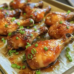 Für dieses köstliche Gericht brauchen Sie: - 8 Hähnchenunterkeulen - 60 ml Honig - 30 ml Sojasauce - 30 ml Sriracha-Sauce - 15 ml Apfelessig - 2 Knoblauchzehen, gehackt - 1 Teelöffel frischer Ingwer, gerieben - 1/2 Teelöffel schwarzer Pfeffer - 1/2 Teelöffel Salz - 1/4 Teelöffel geräuchertes Paprikapulver Diese Zutaten sorgen für einen tollen Geschmack. Die Hähnchenunterkeulen sind saftig und köstlich. Der Honig gibt eine süße Note, während die Sriracha-Sauce für die Schärfe sorgt. Die Marinade ist der Schlüssel zu diesem Rezept. Sie vereint süße und scharfe Aromen perfekt. Der Knoblauch und der Ingwer bringen Frische ins Spiel. - Honig und Sojasauce sorgen für eine tolle Basis. - Sriracha bringt Wärme und Tiefe. - Apfelessig gibt einen leichten Säurekick. - Salz und Pfeffer runden den Geschmack ab. - Geräuchertes Paprikapulver fügt ein rauchiges Aroma hinzu. Mischen Sie alles gut, bis die Zutaten gleichmäßig verteilt sind. So schmecken die Hähnchenunterkeulen am besten. Die Garnitur macht das Gericht noch ansprechender. Ich empfehle: - 2 Frühlingszwiebeln, fein gehackt - 1 Esslöffel Sesamsamen Diese beiden Zutaten bringen Frische und Crunch. Die Frühlingszwiebeln verleihen eine schöne Farbe und einen milden Zwiebelgeschmack. Die Sesamsamen sorgen für einen nussigen Biss. Wenn Sie mehr sehen möchten, schauen Sie sich das [Full Recipe] an. So gelingt Ihr Gericht perfekt! Heize deinen Ofen auf 200°C vor. Dies sorgt für eine gute Hitze. Lege ein Backblech mit Backpapier aus. Das Backpapier hilft, die Unterkeulen nicht ankleben zu lassen. So bleibt die Reinigung einfach. Die Marinade ist der Schlüssel zu gutem Geschmack. In einer großen Schüssel vermische Honig, Sojasauce, Sriracha, Apfelessig, gehackten Knoblauch, Ingwer, schwarzen Pfeffer, Salz und geräuchertes Paprikapulver. Rühre gut, bis alles gleichmäßig vermischt ist. Lege die Hähnchenunterkeulen in einen Gefrierbeutel oder eine Schüssel. Gieße die Marinade darüber. Schließe den Beutel oder decke die Schüssel ab. Lasse das Hähnchen mindestens 30 Minuten marinieren. Für mehr Geschmack kannst du es auch zwei Stunden marinieren. Lege die marinierten Hähnchenunterkeulen auf das Backblech. Achte darauf, dass genug Platz zwischen den Stücke bleibt. Backe sie für 35-40 Minuten. Das Hähnchen sollte eine Innentemperatur von 74°C erreichen. Es sollte außen schön karamellisiert sein. Nach 20 Minuten kannst du die Unterkeulen mit restlicher Marinade bestreichen. Dies gibt mehr Geschmack. Nach dem Backen lasse das Hähnchen kurz ruhen. Garnieren mit Frühlingszwiebeln und Sesamsamen, und schon ist dein Gericht bereit. Weitere Details findest du im [Full Recipe]. Um die perfekte Karamellisierung zu erreichen, müssen Sie die Hitze gut nutzen. Beginnen Sie mit einem hohen Ofen für die ersten 15 Minuten. So bräunen die Hähnchenunterkeulen schnell. Danach senken Sie die Temperatur, um das Hähnchen gleichmäßig zu garen. Achten Sie darauf, die Haut nach der Hälfte der Backzeit mit der Marinade zu bestreichen. Dies verstärkt den süßen und pikanten Geschmack und sorgt für eine schöne Glasur. Die richtigen Werkzeuge machen das Kochen einfacher und schneller. Hier sind einige, die ich empfehle: - Backblech: Ein gutes, flaches Blech hilft beim gleichmäßigen Garen. - Backpapier: Es verhindert das Ankleben und erleichtert die Reinigung. - Große Schüssel: Um die Marinade und das Hähnchen gut zu vermischen. - Pinsel: Ideal, um die Marinade aufzutragen. - Fleischthermometer: Damit wissen Sie genau, wann das Hähnchen gar ist. Mit diesen Werkzeugen wird die Zubereitung der süßen und pikanten Hähnchenunterkeulen zum Kinderspiel. Marinieren ist der Schlüssel für viel Geschmack. Aber viele machen Fehler. Hier sind einige häufige Fehler, die Sie vermeiden sollten: - Zu kurze Marinierzeit: Lassen Sie das Hähnchen mindestens 30 Minuten marinieren. Für mehr Geschmack sind 2 Stunden besser. - Unzureichende Marinade: Stellen Sie sicher, dass das Hähnchen gut bedeckt ist. So nimmt es mehr Geschmack auf. - Nicht genügend Platz auf dem Blech: Wenn die Hähnchenunterkeulen zu nah beieinander liegen, garen sie nicht richtig. Geben Sie ihnen Raum, um knusprig zu werden. Wenn Sie diese Tipps befolgen, wird Ihr Gericht sicher köstlich. Für das vollständige Rezept schauen Sie sich die Details in der Sektion "Full Recipe" an. {{image_4}} Wenn Sie neue Geschmäcker erkunden möchten, probieren Sie andere Marinaden. Eine einfache Mischung aus Joghurt, Zitronensaft und Gewürzen bringt frischen Wind. Diese Marinade macht das Hähnchen zart und saftig. Für eine asiatische Note nutzen Sie Teriyaki-Sauce mit Sesamöl. Kombinieren Sie auch Honig mit Dijon-Senf für einen süß-pikanten Kick. Seien Sie kreativ und passen Sie die Gewürze nach Ihrem Geschmack an. Grillen ist eine großartige Option. Die Grillhitze gibt dem Hähnchen eine leckere rauchige Note. Marinieren Sie die Hähnchenunterkeulen wie im Rezept. Grillen Sie sie dann bei mittlerer Hitze. Wenden Sie sie regelmäßig, damit sie gleichmäßig garen. Wenn Sie eine Pfanne verwenden, erhitzen Sie etwas Öl. Braten Sie die Unterkeulen bei mittlerer Hitze an, bis sie goldbraun sind. Diese Methoden bringen die Aromen wunderbar zur Geltung. Wenn Sie eine pflanzliche Option suchen, probieren Sie Tofu oder Seitan. Marinieren Sie diese genauso wie die Hähnchenunterkeulen. Sie können auch Blumenkohl verwenden. Schneiden Sie ihn in große Stücke und marinieren Sie ihn gut. Backen Sie ihn dann im Ofen. Diese Alternativen sind lecker und bringen die süßen und pikanten Aromen gut zur Geltung. Lassen Sie sich inspirieren und experimentieren Sie mit verschiedenen Gemüsesorten. Nach dem Essen bleiben oft Reste übrig. Um die Süße und Pikante Hähnchenunterkeulen frisch zu halten, lege sie in einen luftdichten Behälter. Lass das Hähnchen zuerst auf Raumtemperatur abkühlen. Dann schließe den Behälter gut. Du kannst sie auch in einen Gefrierbeutel geben. Drücke die Luft heraus, bevor du ihn verschließt. So bleibt das Hähnchen saftig und lecker. Wenn du die Hähnchenunterkeulen wieder aufwärmen möchtest, nutze den Ofen. Heize den Ofen auf 180°C vor. Lege die Unterkeulen auf ein Backblech. Decke sie mit Alufolie ab, damit sie nicht austrocknen. Erwärme sie für etwa 20 Minuten. So bleiben sie zart und saftig. Du kannst auch die Mikrowelle benutzen, aber das Ofenwärmen ist besser für den Geschmack. Im Kühlschrank halten sich die Reste etwa 3 bis 4 Tage. Achte darauf, dass sie gut verpackt sind. Im Gefrierschrank kannst du sie bis zu 3 Monate lagern. Notiere das Datum auf dem Behälter. So vergisst du nicht, wann du sie eingefroren hast. Vor dem Verzehr solltest du sie im Kühlschrank über Nacht auftauen. Ich empfehle, die Hähnchenunterkeulen mindestens 30 Minuten zu marinieren. Wenn du mehr Zeit hast, lasse sie bis zu 2 Stunden im Kühlschrank. Längeres Marinieren macht das Fleisch zarter und voller Geschmack. Die Marinade zieht besser ein und entfaltet ihre Süße und Schärfe. Ja, du kannst die Süße und Pikante Hähnchenunterkeulen auch frittieren. Das Frittieren sorgt für eine knusprige Haut. Erhitze das Öl auf 180°C. Frittiere die Unterkeulen in Portionen, bis sie goldbraun sind. Dies dauert etwa 10 bis 12 Minuten. Achte darauf, dass das Fleisch durchgegart ist. Zu den Hähnchenunterkeulen passen viele Beilagen gut. Hier sind einige Ideen: - Reis oder Quinoa - Gegrilltes Gemüse - Kartoffelsalat - Coleslaw - Ein frischer grüner Salat Diese Beilagen ergänzen die Aromen der Hähnchenunterkeulen perfekt und machen das Gericht rundum lecker. Wenn du mehr Ideen möchtest, schau dir die [Full Recipe] für weitere Tipps an. In diesem Blogbeitrag haben wir die Zutaten für süße und pikante Hähnchenunterkeulen besprochen. Ich habe Schritt für Schritt erklärt, wie man sie zubereitet. Auch Tipps für die perfekte Karamellisierung und Varianten wie Grillen oder vegane Alternativen wurden behandelt. Denken Sie daran, wie wichtig die richtige Lagerung und Aufwärmung ist. Experimentieren Sie mit den Marinaden für eigene Geschmackserlebnisse. Viel Spaß beim Kochen und Genießen!
