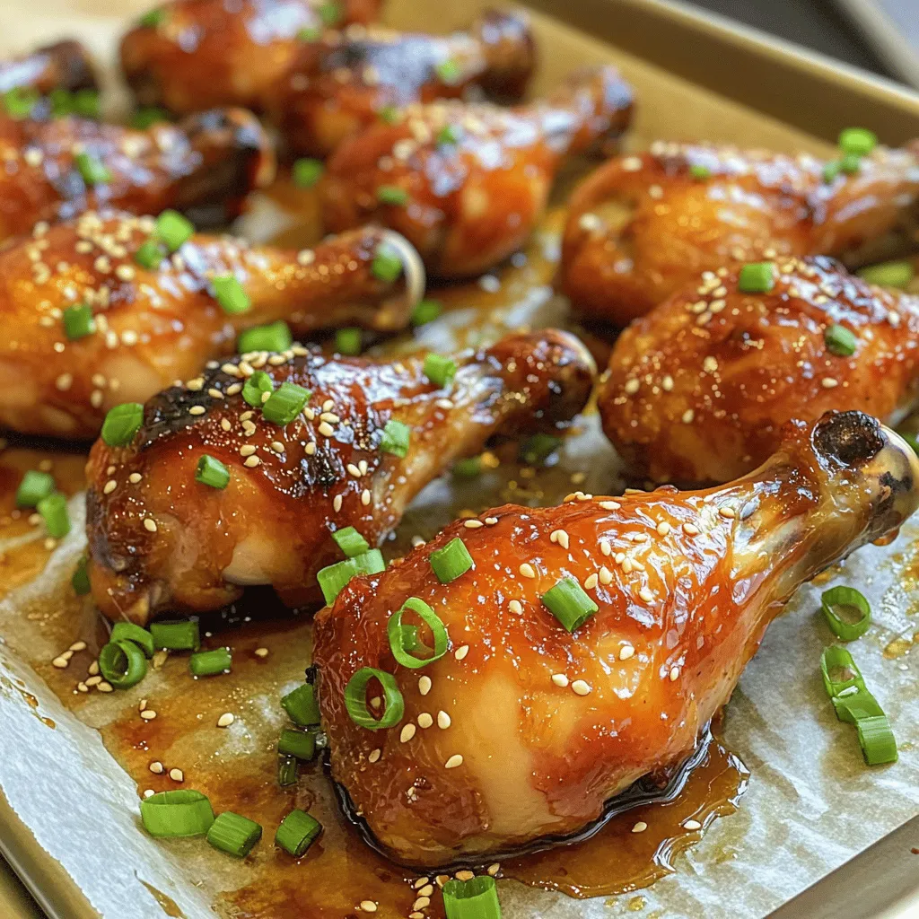 Für dieses köstliche Gericht brauchen Sie: - 8 Hähnchenunterkeulen - 60 ml Honig - 30 ml Sojasauce - 30 ml Sriracha-Sauce - 15 ml Apfelessig - 2 Knoblauchzehen, gehackt - 1 Teelöffel frischer Ingwer, gerieben - 1/2 Teelöffel schwarzer Pfeffer - 1/2 Teelöffel Salz - 1/4 Teelöffel geräuchertes Paprikapulver Diese Zutaten sorgen für einen tollen Geschmack. Die Hähnchenunterkeulen sind saftig und köstlich. Der Honig gibt eine süße Note, während die Sriracha-Sauce für die Schärfe sorgt. Die Marinade ist der Schlüssel zu diesem Rezept. Sie vereint süße und scharfe Aromen perfekt. Der Knoblauch und der Ingwer bringen Frische ins Spiel. - Honig und Sojasauce sorgen für eine tolle Basis. - Sriracha bringt Wärme und Tiefe. - Apfelessig gibt einen leichten Säurekick. - Salz und Pfeffer runden den Geschmack ab. - Geräuchertes Paprikapulver fügt ein rauchiges Aroma hinzu. Mischen Sie alles gut, bis die Zutaten gleichmäßig verteilt sind. So schmecken die Hähnchenunterkeulen am besten. Die Garnitur macht das Gericht noch ansprechender. Ich empfehle: - 2 Frühlingszwiebeln, fein gehackt - 1 Esslöffel Sesamsamen Diese beiden Zutaten bringen Frische und Crunch. Die Frühlingszwiebeln verleihen eine schöne Farbe und einen milden Zwiebelgeschmack. Die Sesamsamen sorgen für einen nussigen Biss. Wenn Sie mehr sehen möchten, schauen Sie sich das [Full Recipe] an. So gelingt Ihr Gericht perfekt! Heize deinen Ofen auf 200°C vor. Dies sorgt für eine gute Hitze. Lege ein Backblech mit Backpapier aus. Das Backpapier hilft, die Unterkeulen nicht ankleben zu lassen. So bleibt die Reinigung einfach. Die Marinade ist der Schlüssel zu gutem Geschmack. In einer großen Schüssel vermische Honig, Sojasauce, Sriracha, Apfelessig, gehackten Knoblauch, Ingwer, schwarzen Pfeffer, Salz und geräuchertes Paprikapulver. Rühre gut, bis alles gleichmäßig vermischt ist. Lege die Hähnchenunterkeulen in einen Gefrierbeutel oder eine Schüssel. Gieße die Marinade darüber. Schließe den Beutel oder decke die Schüssel ab. Lasse das Hähnchen mindestens 30 Minuten marinieren. Für mehr Geschmack kannst du es auch zwei Stunden marinieren. Lege die marinierten Hähnchenunterkeulen auf das Backblech. Achte darauf, dass genug Platz zwischen den Stücke bleibt. Backe sie für 35-40 Minuten. Das Hähnchen sollte eine Innentemperatur von 74°C erreichen. Es sollte außen schön karamellisiert sein. Nach 20 Minuten kannst du die Unterkeulen mit restlicher Marinade bestreichen. Dies gibt mehr Geschmack. Nach dem Backen lasse das Hähnchen kurz ruhen. Garnieren mit Frühlingszwiebeln und Sesamsamen, und schon ist dein Gericht bereit. Weitere Details findest du im [Full Recipe]. Um die perfekte Karamellisierung zu erreichen, müssen Sie die Hitze gut nutzen. Beginnen Sie mit einem hohen Ofen für die ersten 15 Minuten. So bräunen die Hähnchenunterkeulen schnell. Danach senken Sie die Temperatur, um das Hähnchen gleichmäßig zu garen. Achten Sie darauf, die Haut nach der Hälfte der Backzeit mit der Marinade zu bestreichen. Dies verstärkt den süßen und pikanten Geschmack und sorgt für eine schöne Glasur. Die richtigen Werkzeuge machen das Kochen einfacher und schneller. Hier sind einige, die ich empfehle: - Backblech: Ein gutes, flaches Blech hilft beim gleichmäßigen Garen. - Backpapier: Es verhindert das Ankleben und erleichtert die Reinigung. - Große Schüssel: Um die Marinade und das Hähnchen gut zu vermischen. - Pinsel: Ideal, um die Marinade aufzutragen. - Fleischthermometer: Damit wissen Sie genau, wann das Hähnchen gar ist. Mit diesen Werkzeugen wird die Zubereitung der süßen und pikanten Hähnchenunterkeulen zum Kinderspiel. Marinieren ist der Schlüssel für viel Geschmack. Aber viele machen Fehler. Hier sind einige häufige Fehler, die Sie vermeiden sollten: - Zu kurze Marinierzeit: Lassen Sie das Hähnchen mindestens 30 Minuten marinieren. Für mehr Geschmack sind 2 Stunden besser. - Unzureichende Marinade: Stellen Sie sicher, dass das Hähnchen gut bedeckt ist. So nimmt es mehr Geschmack auf. - Nicht genügend Platz auf dem Blech: Wenn die Hähnchenunterkeulen zu nah beieinander liegen, garen sie nicht richtig. Geben Sie ihnen Raum, um knusprig zu werden. Wenn Sie diese Tipps befolgen, wird Ihr Gericht sicher köstlich. Für das vollständige Rezept schauen Sie sich die Details in der Sektion "Full Recipe" an. {{image_4}} Wenn Sie neue Geschmäcker erkunden möchten, probieren Sie andere Marinaden. Eine einfache Mischung aus Joghurt, Zitronensaft und Gewürzen bringt frischen Wind. Diese Marinade macht das Hähnchen zart und saftig. Für eine asiatische Note nutzen Sie Teriyaki-Sauce mit Sesamöl. Kombinieren Sie auch Honig mit Dijon-Senf für einen süß-pikanten Kick. Seien Sie kreativ und passen Sie die Gewürze nach Ihrem Geschmack an. Grillen ist eine großartige Option. Die Grillhitze gibt dem Hähnchen eine leckere rauchige Note. Marinieren Sie die Hähnchenunterkeulen wie im Rezept. Grillen Sie sie dann bei mittlerer Hitze. Wenden Sie sie regelmäßig, damit sie gleichmäßig garen. Wenn Sie eine Pfanne verwenden, erhitzen Sie etwas Öl. Braten Sie die Unterkeulen bei mittlerer Hitze an, bis sie goldbraun sind. Diese Methoden bringen die Aromen wunderbar zur Geltung. Wenn Sie eine pflanzliche Option suchen, probieren Sie Tofu oder Seitan. Marinieren Sie diese genauso wie die Hähnchenunterkeulen. Sie können auch Blumenkohl verwenden. Schneiden Sie ihn in große Stücke und marinieren Sie ihn gut. Backen Sie ihn dann im Ofen. Diese Alternativen sind lecker und bringen die süßen und pikanten Aromen gut zur Geltung. Lassen Sie sich inspirieren und experimentieren Sie mit verschiedenen Gemüsesorten. Nach dem Essen bleiben oft Reste übrig. Um die Süße und Pikante Hähnchenunterkeulen frisch zu halten, lege sie in einen luftdichten Behälter. Lass das Hähnchen zuerst auf Raumtemperatur abkühlen. Dann schließe den Behälter gut. Du kannst sie auch in einen Gefrierbeutel geben. Drücke die Luft heraus, bevor du ihn verschließt. So bleibt das Hähnchen saftig und lecker. Wenn du die Hähnchenunterkeulen wieder aufwärmen möchtest, nutze den Ofen. Heize den Ofen auf 180°C vor. Lege die Unterkeulen auf ein Backblech. Decke sie mit Alufolie ab, damit sie nicht austrocknen. Erwärme sie für etwa 20 Minuten. So bleiben sie zart und saftig. Du kannst auch die Mikrowelle benutzen, aber das Ofenwärmen ist besser für den Geschmack. Im Kühlschrank halten sich die Reste etwa 3 bis 4 Tage. Achte darauf, dass sie gut verpackt sind. Im Gefrierschrank kannst du sie bis zu 3 Monate lagern. Notiere das Datum auf dem Behälter. So vergisst du nicht, wann du sie eingefroren hast. Vor dem Verzehr solltest du sie im Kühlschrank über Nacht auftauen. Ich empfehle, die Hähnchenunterkeulen mindestens 30 Minuten zu marinieren. Wenn du mehr Zeit hast, lasse sie bis zu 2 Stunden im Kühlschrank. Längeres Marinieren macht das Fleisch zarter und voller Geschmack. Die Marinade zieht besser ein und entfaltet ihre Süße und Schärfe. Ja, du kannst die Süße und Pikante Hähnchenunterkeulen auch frittieren. Das Frittieren sorgt für eine knusprige Haut. Erhitze das Öl auf 180°C. Frittiere die Unterkeulen in Portionen, bis sie goldbraun sind. Dies dauert etwa 10 bis 12 Minuten. Achte darauf, dass das Fleisch durchgegart ist. Zu den Hähnchenunterkeulen passen viele Beilagen gut. Hier sind einige Ideen: - Reis oder Quinoa - Gegrilltes Gemüse - Kartoffelsalat - Coleslaw - Ein frischer grüner Salat Diese Beilagen ergänzen die Aromen der Hähnchenunterkeulen perfekt und machen das Gericht rundum lecker. Wenn du mehr Ideen möchtest, schau dir die [Full Recipe] für weitere Tipps an. In diesem Blogbeitrag haben wir die Zutaten für süße und pikante Hähnchenunterkeulen besprochen. Ich habe Schritt für Schritt erklärt, wie man sie zubereitet. Auch Tipps für die perfekte Karamellisierung und Varianten wie Grillen oder vegane Alternativen wurden behandelt. Denken Sie daran, wie wichtig die richtige Lagerung und Aufwärmung ist. Experimentieren Sie mit den Marinaden für eigene Geschmackserlebnisse. Viel Spaß beim Kochen und Genießen!