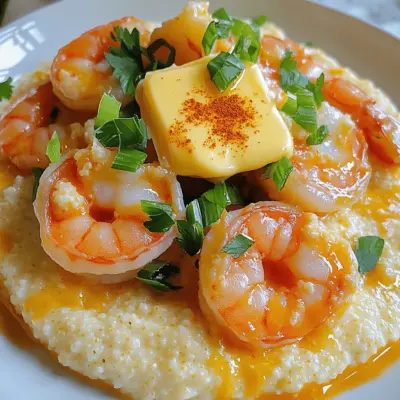 Knoblauchbutter-Garnelen und Grits Verführerisches Gericht