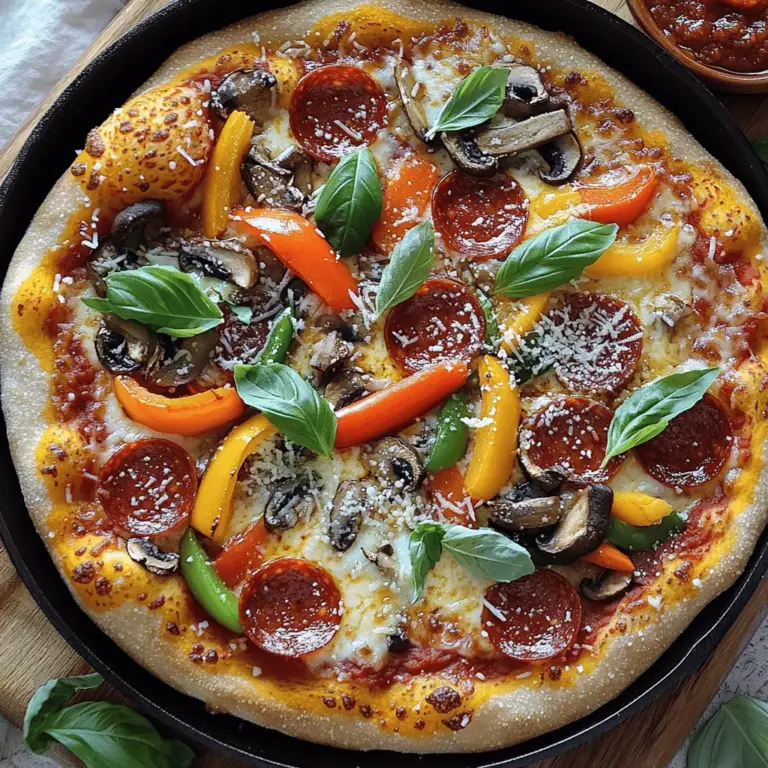 Um einen tollen Pizzateig zu machen, brauchen Sie nur einige Grundzutaten: - 2 Tassen Weizenmehl - 1 Teelöffel Trockenhefe - ¾ Teelöffel Salz - 1 Teelöffel Zucker - ¾ Tasse warmes Wasser (ca. 43°C) - 2 Esslöffel Olivenöl Diese Zutaten sind die Basis für einen leckeren Teig. Das Weizenmehl sorgt für die Struktur. Die Trockenhefe lässt den Teig aufgehen. Salz bringt den Geschmack hervor, und Zucker hilft der Hefe. Warmes Wasser aktiviert die Hefe. Olivenöl gibt dem Teig ein schönes Aroma. Die Sauce ist wichtig für den Geschmack. Hier sind einige empfohlene Zutaten: - 1 Tasse Pizzasauce (kauft oder selbstgemacht) Eine gute Pizzasauce macht viel aus. Sie können fertige Sauce verwenden oder Ihre eigene machen. Tomaten, Knoblauch und Gewürze sind die Hauptbestandteile. Ein Spritzer Olivenöl kann auch nicht schaden. Die Beläge machen Ihre Pizza einzigartig. Hier sind einige Vorschläge: - Pepperoni - Paprika - Champignons - Oliven - Frische Basilikumblätter zum Garnieren - Parmesan als Topping Wählen Sie Ihre Lieblingsbeläge aus. Kombinieren Sie verschiedene Zutaten für neue Geschmäcker. Wenn Sie eine vegetarische Pizza wollen, verwenden Sie nur Gemüse. Für eine herzhafte Pizza sind Wurst und Käse ideal. Die Möglichkeiten sind endlos! Für das vollständige Rezept schauen Sie sich das [Full Recipe] an. Um den perfekten Pizzateig zu machen, beginne mit den Zutaten. Du brauchst 2 Tassen Weizenmehl, 1 Teelöffel Trockenhefe, ¾ Teelöffel Salz und 1 Teelöffel Zucker. Mische die trockenen Zutaten in einer großen Schüssel. Dann füge ¾ Tasse warmes Wasser und 2 Esslöffel Olivenöl hinzu. Knete den Teig gut, bis er glatt ist. Halte ihn leicht bemehlt, damit er nicht klebt. Wenn er zu klebrig ist, füge etwas mehr Mehl hinzu. Der Teig sollte weich, aber nicht klebrig sein. Lass den Teig an einem warmen Ort etwa 1 Stunde gehen. Er wird sich verdoppeln. Heize den Ofen auf 245°C vor. Stelle eine Gusseisenpfanne in den Ofen. Dies hilft, die Pfanne heiß zu machen. Wenn der Teig aufgegangen ist, drücke ihn leicht durch. Rolle ihn dann auf eine bemehlte Fläche aus. Der Teig sollte etwas größer als die Pfanne sein. Nimm die heiße Pfanne aus dem Ofen. Gib etwas Olivenöl hinein und lege den Teig rein. Lasse die Ränder hochstehen. Verteile 1 Tasse Pizzasauce gleichmäßig auf dem Teig. Streue 2 Tassen geriebenen Mozzarella-Käse darauf, gefolgt von deinen Lieblingsbelägen. Backe die Pizza 12-15 Minuten. Sie ist fertig, wenn der Käse sprudelt und goldbraun ist. Sobald die Pizza fertig ist, nimm sie aus dem Ofen. Lass sie einige Minuten abkühlen, bevor du sie schneidest. Bestreue sie mit frisch geriebenem Parmesan und garniere sie mit Basilikumblättern. Für die Präsentation lege die Stücke auf ein Holzbrett. Stelle eine kleine Schüssel mit zusätzlicher Pizzasauce zum Dippen dazu. Dies macht deine Pizza einladend und lecker. Probiere es aus und genieße die Aromen! Das Vorheizen der Pfanne ist sehr wichtig. Stelle den Ofen auf 245°C ein. Setze die Gusseisenpfanne hinein, während der Ofen aufheizt. Dies hilft, die Kruste knusprig zu machen. Eine heiße Pfanne sorgt für einen guten Start. Lasse die Pfanne mindestens 30 Minuten im Ofen. So wird sie richtig heiß und bereit für den Teig. Die perfekte Kruste ist goldbraun und knusprig. Um dies zu erreichen, füge etwas Olivenöl in die heiße Pfanne. Das Öl hilft, den Teig zu bräunen. Drücke den Teig dann an die Seiten der Pfanne. So bekommst du eine dickere Kruste. Backe die Pizza für 12-15 Minuten. Halte die Augen offen, bis der Käse sprudelt und die Ränder goldig sind. Wenn du Pizza übrig hast, lagere sie im Kühlschrank. Lege die Stücke in einen luftdichten Behälter. So bleibt die Pizza frisch. Zum Aufwärmen nutze einen Ofen oder eine Pfanne. Stelle die Pfanne auf mittlere Hitze und lege die Pizza hinein. So wird die Kruste wieder knusprig. Mikrowellen sind nicht ideal, da sie die Pizza weich machen. Für das beste Ergebnis, genieße die Pizza frisch. Für mehr Details und eine vollständige Anleitung, schaue dir das [Full Recipe] an. {{image_4}} Vegetarische Pizzas sind einfach und lecker. Du kannst frisches Gemüse nutzen, um Geschmack und Farbe zu bringen. Einige gute Optionen sind: - Paprika - Zwiebeln - Champignons - Spinat - Artischocken - Oliven Diese Zutaten sind preiswert und leicht zu finden. Kombiniere sie nach deinem Geschmack. Zum Beispiel, Paprika und Zwiebeln passen gut zusammen und bieten eine süße Note. Spinat mit Feta-Käse ist auch eine tolle Kombination. Für Fleischliebhaber gibt es viele köstliche Möglichkeiten. Du kannst verschiedene Sorten von Fleisch wählen, um deiner Pizza mehr Tiefe zu geben. Einige tolle Toppings sind: - Pepperoni - Schinken - Wurst - Speck - Hähnchen Eine Kombination aus Pepperoni und Schinken bringt einen herzhaften Geschmack. Wurst und Speck sind auch großartige Ergänzungen für eine reichhaltige Pizza. Experimentiere mit verschiedenen Fleischsorten, um deine Lieblingskombination zu finden. Wenn du auf Gluten verzichten musst, gibt es gute Alternativen. Du kannst glutenfreies Mehl verwenden, um einen leckeren Pizzateig zu machen. Einige empfohlene Mehle sind: - Mandelmehl - Reismehl - Kichererbsenmehl Achte darauf, das Mehl richtig zu mischen, um die beste Textur zu erreichen. Mandelmehl gibt der Pizza eine nussige Note. Reismehl sorgt für eine leichte und knusprige Kruste. Probiere verschiedene Mehle aus, um die beste glutenfreie Pizza zu finden. Für das ultimative Erlebnis, folge dem [Full Recipe]. Wenn du Pizza übrig hast, lagere sie richtig. Lass die Pizza zuerst auf Raumtemperatur kommen. Wickel sie dann in Frischhaltefolie oder lege sie in einen luftdichten Behälter. So bleibt sie frisch und lecker. Stelle sicher, dass du die Pizza innerhalb von drei Tagen isst. Wenn du sie länger aufbewahren möchtest, friere sie ein. Das Einfrieren hält die Pizza bis zu drei Monate. Pizzateig lässt sich gut aufbewahren. Du kannst ihn nach der Zubereitung einfrieren. Teile den Teig in Portionen und forme kleine Kugeln. Wickel jede Kugel in Frischhaltefolie. So bleibt der Teig frisch. Vor der Verwendung, lass ihn über Nacht im Kühlschrank auftauen. Du kannst ihn dann direkt verwenden, wenn er auf Raumtemperatur ist. Nutze die richtigen Behälter zur Lagerung. Ein luftdichter Behälter ist ideal. Er schützt vor Luft und Feuchtigkeit. Alternativ kannst du auch eine große Ziploc-Tüte verwenden. Achte darauf, so viel Luft wie möglich herauszudrücken. Diese Methoden helfen, die Frische der Pizza zu bewahren. Für den Pizzateig sind kleine Behälter oder Gefrierbeutel gut geeignet. So bleibt er nicht nur frisch, sondern auch einfach zu handhaben. Der Teig sollte etwa eine Stunde gehen. Dies gibt der Hefe Zeit, um zu arbeiten. Der Teig wird dadurch locker und luftig. Es ist wichtig, ihn an einem warmen Ort zu lassen. Bedecke die Schüssel mit einem feuchten Tuch. So bleibt der Teig feucht. Überprüfe den Teig nach einer Stunde. Er sollte sich verdoppelt haben. Das bedeutet, dass er bereit ist, weiterverarbeitet zu werden. Ja, du kannst eine andere Pfanne nutzen, aber es gibt einige Dinge zu beachten. Eine Gusseisenpfanne speichert die Wärme gut. Das sorgt für eine knusprige Kruste. Du kannst auch eine normale Backform verwenden. Die Backzeit kann sich jedoch ändern. Achte darauf, die Pfanne gut zu ölen. So klebt der Teig nicht fest. Eine andere Option ist eine Stahlpfanne. Diese kann ebenfalls gut funktionieren. Der beste Käse für Gusseisenpizza ist Mozzarella. Er schmilzt gut und hat einen milden Geschmack. Du kannst frischen Mozzarella verwenden, der besonders lecker ist. Alternativ kannst du auch geriebenen Mozzarella nehmen. Für mehr Geschmack füge Parmesan hinzu. Dieser Käse gibt eine schöne Würze. Du kannst auch andere Käsesorten ausprobieren, wie Gouda oder Cheddar. Misch verschiedene Käsesorten für einen besonderen Geschmack. Die Zubereitung Ihrer eigenen Gusseisenpizza ist einfach und macht Spaß. Sie haben gelernt, welche Zutaten wichtig sind, von der Teigbasis über die Sauce bis zu den Toppings. Die Schritt-für-Schritt-Anleitung zeigt Ihnen, wie Sie die perfekte Pizza zubereiten und präsentieren. Nutzen Sie die Tipps für die richtige Lagerung und die besten Variationen. Denken Sie daran, dass jeder Schritt zählt. Experimentieren Sie mit verschiedenen Zutaten und finden Sie Ihre persönliche Lieblingspizza. Genießen Sie jeden Bissen!