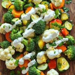 Für dieses leckere Gericht brauchen wir frisches Gemüse. Hier sind die Hauptzutaten: - 2 Tassen Brokkoliröschen - 2 Tassen Blumenkohlröschen - 1 Paprika (jede Farbe), grob gehackt - 1 mittelgroße Zucchini, in Scheiben geschnitten - 1 große Karotte, in dünne Scheiben geschnitten Diese Zutaten sorgen für bunte Farben und tolle Texturen. Brokkoli und Blumenkohl geben einen tollen Biss. Paprika bringt Süße, während Zucchini und Karotte Frische und Knusprigkeit hinzufügen. Die richtigen Gewürze machen den Unterschied. Hier sind die Gewürze und Öle: - 3 Esslöffel Olivenöl - 1 Teelöffel Knoblauchpulver - 1 Teelöffel Zwiebelpulver - 1 Teelöffel getrockneter Dill - Salz und Pfeffer nach Geschmack Olivenöl sorgt für eine schöne Bräunung und Geschmack. Knoblauchpulver und Zwiebelpulver geben Tiefe. Getrockneter Dill bringt einen frischen, aromatischen Hauch. Garnituren verleihen dem Gericht den letzten Schliff. Hier sind einige Optionen: - Frische Petersilie zum Garnieren Petersilie bringt nicht nur Farbe, sondern auch einen frischen Geschmack. Du kannst auch andere Kräuter wie Schnittlauch oder Basilikum verwenden. Probiere es aus und finde deinen Favoriten! Für die vollständige Anleitung und weitere Details, siehe das Full Recipe. Heize deinen Ofen auf 220°C vor. Das sorgt dafür, dass das Gemüse schön knusprig wird. Während der Ofen sich aufheizt, lege ein großes Backblech mit Backpapier aus. Das macht die Reinigung so viel einfacher. Nimm eine große Schüssel und gib die Brokkoliröschen, Blumenkohlröschen, Paprika, Zucchini und Karotte hinein. Beträufle das Gemüse mit 3 Esslöffeln Olivenöl. Füge 1 Teelöffel Knoblauchpulver, 1 Teelöffel Zwiebelpulver, 1 Teelöffel getrockneten Dill, Salz und Pfeffer nach Geschmack hinzu. Mische alles gut durch, damit jedes Stück Gemüse gleichmäßig gewürzt ist. Verteile das gewürzte Gemüse gleichmäßig auf dem Backblech. Röste die Mischung im Ofen für etwa 25-30 Minuten. Rühre nach der Hälfte der Zeit um, damit das Gemüse gleichmäßig gart. Während das Gemüse röstet, bereite den Dip vor. Vermische in einer kleinen Schüssel 1 Tasse griechischen Joghurt, 2 Esslöffel Ranch-Gewürzmischung und 1 Esslöffel frischen Zitronensaft. Schmecke den Dip nach Belieben ab. Wenn das Gemüse fertig ist, lass es kurz abkühlen und serviere es mit dem Dip. Garniere alles mit frischer Petersilie. Für das vollständige Rezept sieh dir den [Full Recipe] an. Die Garzeit hängt vom Gemüse ab. Brokkoli und Blumenkohl rösten in 25-30 Minuten gut. Zucchini braucht nur 20 Minuten. Karotten sind härter. Sie benötigen etwa 30-35 Minuten. Prüfen Sie das Gemüse nach der Hälfte der Zeit. So stellen Sie sicher, dass alles gleichmäßig gart. Die Gewürze sind flexibel. Mögen Sie es scharf? Fügen Sie etwas Paprika oder Cayennepfeffer hinzu. Für einen süßeren Geschmack können Sie Honig oder Ahornsirup verwenden. Experimentieren Sie mit verschiedenen Kräutern. Rosmarin, Thymian oder Oregano bringen neue Aromen. Probieren Sie es aus und finden Sie Ihre perfekte Mischung. Haben Sie Dip übrig? Kein Problem! Der griechische Joghurt Ranch Dip ist vielseitig. Verwenden Sie ihn als Aufstrich für Sandwiches oder Wraps. Er eignet sich auch gut als Dip für Cracker oder frisches Gemüse. Sie können ihn sogar in Salate mischen. So bleibt nichts übrig und jeder Bissen schmeckt lecker. Für das komplette Rezept schauen Sie sich die [Full Recipe] an. {{image_4}} Um Zesty Greek Yogurt Ranch Roasted Veggies noch nahrhafter zu machen, füge Protein hinzu. Hähnchenbrust oder Tofu sind gute Optionen. Schneide das Hähnchen in kleine Stücke und mariniere es mit den gleichen Gewürzen. Wenn du Tofu verwendest, achte darauf, ihn gut abzutrocknen. Brate die Proteine zusammen mit dem Gemüse im Ofen. So hast du eine komplette Mahlzeit. Du kannst mit verschiedenen Gemüsesorten experimentieren. Kürbis, Süßkartoffeln oder grüne Bohnen eignen sich hervorragend. Achte auf die Garzeit. Hartes Gemüse braucht länger. Weiches Gemüse wie Zucchini garst du kürzer. Probiere, was dir am besten schmeckt. Jede Mischung bringt neue Aromen und Texturen. Wenn du keinen griechischen Joghurt magst, gibt es Alternativen. Verwende normalen Joghurt oder saure Sahne. Du kannst auch pflanzliche Joghurts wie Soja- oder Kokosjoghurt probieren. Achte darauf, dass der Geschmack zu den Gewürzen passt. Diese Alternativen geben deinem Dip eine andere, aber köstliche Note. Röstgemüse bleibt frisch, wenn du es richtig lagerst. Lass das Gemüse zuerst auf Raumtemperatur abkühlen. Danach packe es in einen luftdichten Behälter. So bleibt das Gemüse knusprig und lecker. Du kannst es im Kühlschrank bis zu fünf Tage aufbewahren. Wenn du das Gemüse später aufwärmen möchtest, nutze den Ofen oder eine Pfanne. Das gibt dem Gemüse wieder ein wenig von seiner Knusprigkeit zurück. Für den Ranch-Dip ist die Lagerung einfach. Bewahre ihn in einem luftdichten Behälter auf. So bleibt er frisch und cremig. Der Dip kann im Kühlschrank bis zu einer Woche halten. Wenn du ihn länger aufbewahren möchtest, friere ihn ein. Achte darauf, ihn in kleinen Portionen einzufrieren. So kannst du nur das auftauen, was du brauchst. Vor dem Servieren einfach gut umrühren. Die Haltbarkeit von Röstgemüse und Ranch-Dip ist wichtig. Im Kühlschrank kannst du das Röstgemüse fünf Tage genießen. Der Ranch-Dip bleibt eine Woche frisch. Wenn du etwas im Gefrierschrank hast, kann das Gemüse bis zu drei Monate halten. Der Dip kann bis zu zwei Monate eingefroren werden. Denke daran, dass die Textur sich leicht ändern kann. Aber der Geschmack bleibt lecker! Das Gemüse braucht etwa 25 bis 30 Minuten im Ofen. Es wird zart und leicht karamellisiert. Rühren Sie das Gemüse nach 15 Minuten um. So garen alle Stücke gleichmäßig. Ja, Sie können das Gemüse im Voraus schneiden und würzen. Lagern Sie es in einem Behälter im Kühlschrank. Rösten Sie das Gemüse kurz vor dem Servieren. So bleibt es frisch und knusprig. Das Rezept ist nährstoffreich und enthält viele Vitamine. Die genauen Nährwerte hängen von den verwendeten Zutaten ab. Im Durchschnitt liefert eine Portion etwa 150 Kalorien. Es gibt auch Ballaststoffe, die gut für die Verdauung sind. Für die genauen Werte empfehle ich, den [Full Recipe] zu überprüfen. Der Zesty Greek Yogurt Ranch Röstdip ist einfach zuzubereiten und schmeckt großartig. Wir haben die Zutaten und die Schritt-für-Schritt-Anleitung besprochen. Tipps und Tricks helfen dir, das Gemüse perfekt zu rösten. Du kannst Variationen ausprobieren und die Reste optimal lagern. Denk daran, dass Kochen Spaß macht und kreativ ist. Nutze deine Lieblingszutaten und passe das Rezept nach deinem Geschmack an. So wird jeder Biss zu einem besonderen Erlebnis.