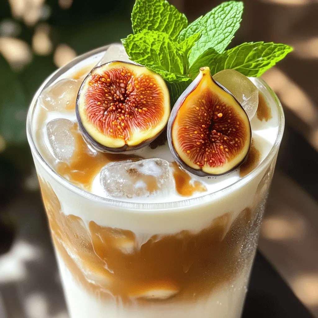 Um einen köstlichen Vanilla Fig Iced Latte zuzubereiten, brauchen Sie folgende Zutaten: - 1 Tasse gebrühter Espresso oder starker Kaffee, abgekühlt - 1 Tasse Milch (tierisch oder pflanzlich) - 2-3 frische Feigen, halbiert - 2 Esslöffel Vanillesirup (oder hausgemachter Vanilleextrakt) - 1 Esslöffel Honig (optional, für zusätzliche Süße) - Eiswürfel - Frische Feigenscheiben und ein Minzblatt zur Garnitur Diese Zutaten bringen den einzigartigen Geschmack und die Frische in Ihr Getränk. Die Nahrungswerte variieren je nach Zubereitung. Hier ist eine grobe Schätzung: - Espresso oder Kaffee: kalorienarm, enthält Koffein - Milch: enthält Fett, Protein und Kalzium - Feigen: reich an Ballaststoffen und Vitaminen - Vanillesirup: Zuckerquelle, gibt Süße - Honig: natürlicher Süßstoff, hat Antioxidantien Die Kombination dieser Zutaten macht den Latte nicht nur lecker, sondern auch nahrhaft. Wenn Sie keine frischen Feigen haben, können Sie auch Feigenmarmelade verwenden. Diese gibt einen ähnlichen süßen Geschmack. Für den Vanillesirup ist echter Vanilleextrakt eine gute Wahl. Sie können auch Agavendicksaft als Alternative verwenden. Seien Sie kreativ und passen Sie die Zutaten nach Ihrem Geschmack an! Um deinen Vanilla Fig Iced Latte zu machen, fange mit dem Kaffee an. Du brauchst eine Tasse abgekühlten Espresso oder starken Kaffee. Gieße den Kaffee in ein großes Glas oder einen Shaker. Füge dann zwei Esslöffel Vanillesirup hinzu. Wenn du es süßer magst, kannst du einen Esslöffel Honig dazugeben. Rühre gut um, bis alles vermischt ist. Jetzt kommen die Feigen. Nimm zwei bis drei frische Feigen und halbiere sie. Gib sie in einen Mixer mit zwei bis drei Esslöffeln Wasser. Mixe die Feigen, bis sie glatt sind. Gieße das Püree durch ein feines Sieb in eine Schüssel. So trennst du das Fruchtfleisch vom Saft. Du benötigst nur den Saft. Wirf das Fruchtfleisch weg und stelle den Feigensaft beiseite. Nimm ein Glas und fülle es mit Eiswürfeln. Gieße dann die Milch hinein, bis das Glas halb voll ist. Jetzt kommt der spannende Teil. Gieße die Kaffee- und Feigenmischung langsam über die Milch. So entstehen schöne Schichten. Garniere deinen Latte mit frischen Feigenscheiben und einem Minzblatt. Für eine besondere Note kannst du noch etwas Feigensaft darüberträufeln. Jetzt ist dein Vanille Feigen Eiskaffee bereit. Serviere ihn mit einem Strohhalm oder einem Löffel und genieße! Um den perfekten Vanilla Fig Iced Latte zu machen, sind frische Zutaten der Schlüssel. Verwenden Sie reife Feigen, da sie süßer sind. Achten Sie darauf, dass der Kaffee stark und gut abgekühlt ist. So bleibt der Latte erfrischend. Wenn Sie die Milch hinzufügen, lassen Sie Platz für Eis. Schichten Sie die Mischung langsam, um schöne Farben zu zeigen. Ein häufiger Fehler ist, die Feigen nicht richtig zu pürieren. Sie müssen einen glatten Saft haben. Wenn Sie zu viel Honig hinzufügen, wird der Latte zu süß. Starten Sie mit wenig und probieren Sie es aus. Ein weiterer Fehler ist, den Latte zu schnell zu servieren. Lassen Sie ihn kurz stehen, damit die Schichten sich setzen können. Sie können den Latte für verschiedene Geschmäcker anpassen. Für eine vegane Version verwenden Sie pflanzliche Milch. Statt Vanillesirup können Sie auch Zimt oder Karamell probieren. Mögen Sie es fruchtiger? Fügen Sie mehr Feigen hinzu oder probieren Sie andere Früchte. Seien Sie kreativ! {{image_4}} Wenn du eine vegane Wahl suchst, ist das kein Problem. Du kannst die Milch einfach durch pflanzliche Alternativen ersetzen. Mandelmilch, Hafermilch oder Kokosmilch passen gut. Diese Milchsorten bringen ihren eigenen, tollen Geschmack mit. Achte darauf, dass dein Vanillesirup ebenfalls vegan ist. Einige Marken verwenden tierische Produkte. Du kannst deinem Vanilla Fig Iced Latte noch mehr Geschmack geben. Füge einen Schuss Karamellsirup hinzu, um eine süße Note zu erhalten. Oder mische etwas Zimt für eine würzige Überraschung. Wenn du Schokolade magst, versuche Schokoladensirup. Das bringt eine tolle Tiefe in den Drink. Möchtest du auf Koffein verzichten? Kein Problem! Verwende einfach koffeinfreien Kaffee oder einen Kräutertee. Rooibostee ist eine gute Wahl. Er hat einen milden, süßen Geschmack, der gut zu Feigen passt. Du kannst auch eine Mischung aus warmem Wasser und Feigensaft probieren. So bekommst du einen erfrischenden, koffeinfreien Genuss. Für die vollständige Anleitung, schau dir das Rezept für den Vanille Feigen Eiskaffee an. Wenn du Reste von deinem Vanille Feigen Eiskaffee hast, lagere sie im Kühlschrank. Verwende einen luftdichten Behälter. So bleibt der Geschmack frisch. Stelle sicher, dass der Kaffee vollständig abgekühlt ist, bevor du ihn lagerst. Du kannst auch die Feigen und den Sirup getrennt aufbewahren. So hast du die besten Aromen, wenn du ihn erneut genießt. Dein Vanille Feigen Eiskaffee bleibt im Kühlschrank etwa 2 Tage haltbar. Nach dieser Zeit kann der Geschmack verblassen. Die Milch kann verderben, also überprüfe sie immer, bevor du trinkst. Wenn du die Feigen separat lagerst, halten sie sich etwa 3 bis 5 Tage im Kühlschrank. Du kannst die Reste des Feigenpürees für viele andere Rezepte verwenden. Es passt gut zu Joghurt oder auf Pfannkuchen. Auch in Smoothies bringt es eine fruchtige Note. Vanillesirup eignet sich toll für andere Getränke oder Desserts. Sei kreativ und nutze deine Reste! Feigen sind nicht nur lecker, sie sind auch gesund. Diese Früchte sind reich an Ballaststoffen, die die Verdauung fördern. Sie enthalten viele Vitamine, wie Vitamin B6 und K. Feigen sind auch voller Antioxidantien, die helfen, den Körper vor freien Radikalen zu schützen. Zudem sind sie kalorienarm und können den Blutzucker stabilisieren. Die Mischung aus Süße und Nährstoffen macht sie ideal für den Vanilla Fig Iced Latte. Ja, du kannst den Latte mit vielen Milchsorten zubereiten. Pflanzenmilch ist eine gute Option. Mandeln, Hafer oder Kokosnussmilch passen sehr gut. Diese Alternativen sind oft leichter und haben ihren eigenen Geschmack. Wenn du laktosefrei leben möchtest, sind diese Optionen ideal. Achte darauf, die Milch zu wählen, die dir am besten schmeckt. So machst du den Vanilla Fig Iced Latte ganz nach deinem Geschmack. Nicht alle Cafés bieten den Vanilla Fig Iced Latte an. Einige spezialisierte Cafés oder lokale Röstereien könnten diesen speziellen Kaffee haben. Es lohnt sich, bei deinen Lieblingscafés nachzufragen. Manchmal machen sie saisonale Variationen. Alternativ kannst du deinen eigenen Latte einfach zu Hause zubereiten. Mit dem Full Recipe wird es dir leicht fallen, diesen köstlichen Eiskaffee selbst zu machen. In diesem Artikel haben wir alles über den Vanilla Fig Iced Latte behandelt. Wir haben die wichtigen Zutaten und ihre Nährwerte besprochen. Du gelernt hast, wie man jeden Schritt für die Zubereitung macht. Wir haben Tipps gegeben, um einen großartigen Latte zu erzielen. Auch Variationen und Aufbewahrungshinweise waren Teil unseres Themas. Dieser Latte bringt Erfrischung und Geschmack in deinen Alltag. Probier ihn aus und genieße die süßen Feigen!