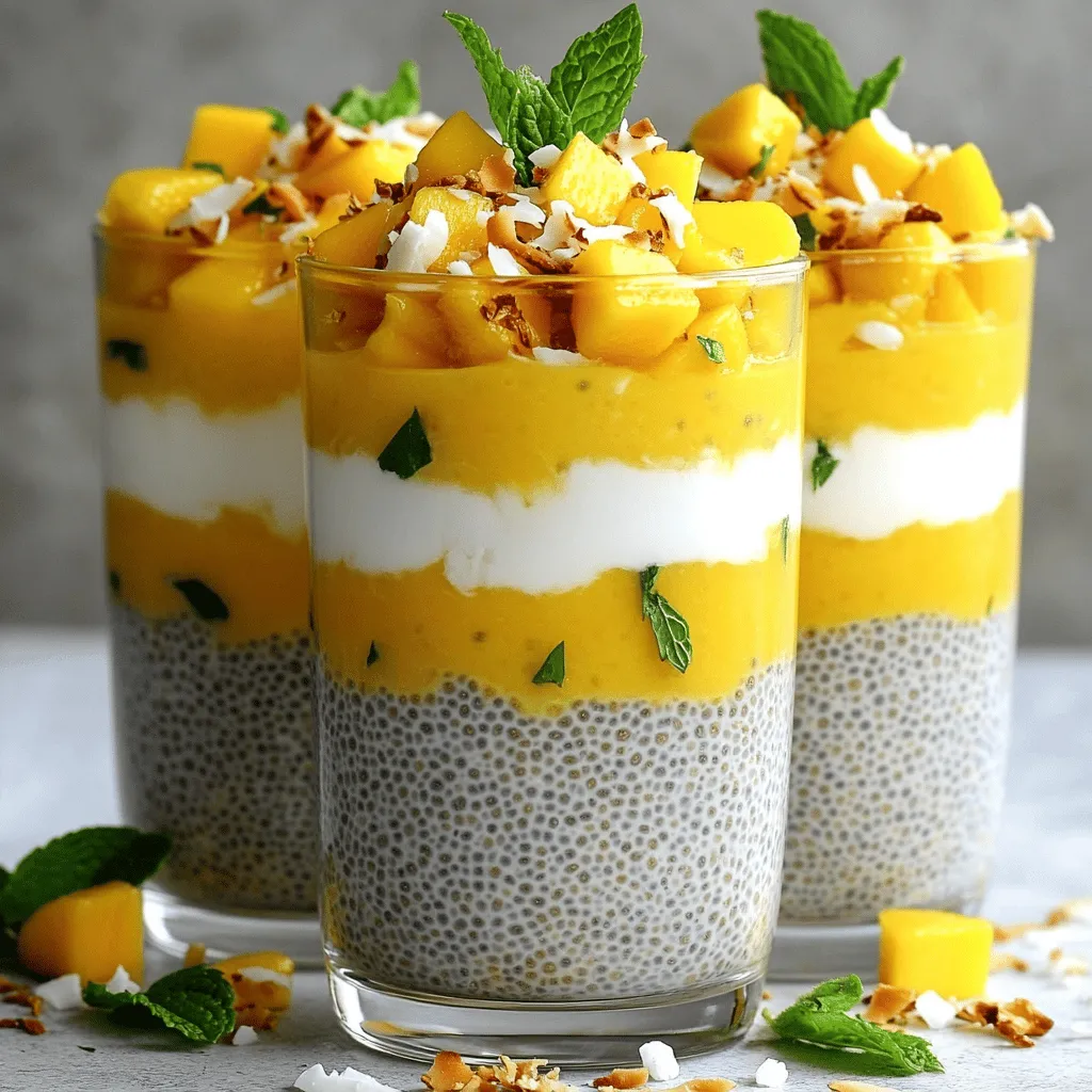 Für den Mango Kokos-Chia-Pudding brauchst du einige einfache Zutaten. Hier ist die Liste: - 1/2 Tasse Chiasamen - 2 Tassen Kokosmilch (aus der Dose oder Karton) - 1/4 Tasse Honig oder Ahornsirup (für vegane Option) - 1 reife Mango, gewürfelt - 1 Teelöffel Vanilleextrakt - Eine Prise Salz - Geröstete Kokosraspeln (zur Garnierung) - Frische Minzblätter (optional, für die Garnierung) Chiasamen sind die Hauptzutat. Sie geben dem Pudding seine besondere Textur. Kokosmilch bringt einen cremigen Geschmack. Du kannst Honig oder Ahornsirup für die Süße verwenden. Die Mango gibt dem Pudding eine fruchtige Frische. Wenn du nach Alternativen suchst, kannst du auch andere Süßstoffe verwenden. Agavensirup, Stevia oder Dattelpaste sind tolle Optionen. Diese bringen ihren eigenen Geschmack mit. Probier sie aus, um deinen perfekten Pudding zu finden. Die Mango ist der Star in diesem Rezept. Achte darauf, eine reife Mango zu wählen. Sie sollte leicht weich sein, wenn du sie drückst. Die Farbe sollte leuchtend sein, meist gelb oder orange. Je reifer die Mango, desto süßer und saftiger wird dein Pudding. Wenn du die Mango schneidest, achte auf die Kerne. Sie sind groß und flach. Verwende nur das Fruchtfleisch. Für das vollständige Rezept schau dir den Abschnitt „Full Recipe“ an. Um den Chia-Pudding zuzubereiten, starte mit einer Rührschüssel. Vermische die Chiasamen und die Kokosmilch gut. Achte darauf, dass keine Klumpen entstehen. Danach füge den Honig oder den Ahornsirup, den Vanilleextrakt und eine Prise Salz hinzu. Rühre alles gut um, bis alle Zutaten gleichmäßig verteilt sind. Decke die Schüssel ab und stelle sie für mindestens 4 Stunden oder über Nacht in den Kühlschrank. Die Chiasamen nehmen die Flüssigkeit auf und der Pudding wird dick. Manchmal kann der Pudding zu dick werden. Ist das der Fall, füge einfach etwas mehr Kokosmilch hinzu. Rühre gut um, bis die gewünschte Konsistenz erreicht ist. Du willst, dass der Pudding cremig und leicht ist. Wenn du es lieber dicker magst, lass ihn länger im Kühlschrank. Um den Pudding schön zu präsentieren, schichte ihn in Gläser oder Schalen. Beginne mit einer Schicht Chia-Pudding und füge dann gewürfelte Mango hinzu. Wiederhole dies, bis die Gläser voll sind. Garniere jede Portion mit gerösteten Kokosraspeln und frischen Minzblättern. Das sieht nicht nur gut aus, sondern schmeckt auch frisch und lecker. Probiere die komplette Anleitung im [Full Recipe]. Die Chiasamen brauchen Zeit, um zu quellen. Ich empfehle, sie mindestens vier Stunden ziehen zu lassen. Wenn du Zeit hast, lasse sie über Nacht im Kühlschrank. So wird der Pudding schön dick und cremig. Wenn du ihn zu kurz ziehen lässt, bleibt er wässrig und die Samen können knusprig sein. Kokosmilch ist der Schlüssel zu diesem Rezept. Achte darauf, eine gute Qualität zu wählen. Die Milch aus der Dose hat oft mehr Geschmack als die aus dem Karton. Manchmal trennt sich die Kokosmilch. Rühre sie gut durch, bevor du sie hinzufügst. So verteilt sich der Geschmack gleichmäßig im Pudding. Ein häufiger Fehler ist, die Chiasamen nicht gut zu vermischen. Wenn sie klumpen, quellen sie nicht richtig. Ein weiterer Fehler ist, zu wenig Zeit zum Ziehen einzuplanen. Wenn du den Pudding zu früh isst, ist er nicht so lecker. Vermeide auch, zu viel Süßungsmittel hinzuzufügen. Das kann den frischen Geschmack der Mango überdecken. Halte dich an die Mengen aus der [Full Recipe]. {{image_4}} Wenn du eine vegane Variante ausprobieren möchtest, ersetze den Honig durch Ahornsirup. Ahornsirup ist süß und passt gut zu Kokos und Mango. Du kannst auch andere pflanzliche Süßstoffe verwenden, wie Stevia oder Agavendicksaft. So bleibt dein Pudding rein pflanzlich und lecker. Die Zutaten für Mango Kokos-Chia-Pudding sind von Natur aus glutenfrei. Chiasamen, Kokosmilch und frische Früchte enthalten kein Gluten. Das macht diesen Pudding perfekt für alle, die glutenfrei essen möchten. Du kannst also sorglos genießen. Mango ist toll, aber du kannst auch andere Früchte testen. Probiere Ananas, Erdbeeren oder Himbeeren. Sie bringen frische Aromen in dein Gericht. Du kannst auch Gewürze wie Zimt oder Muskatnuss hinzufügen. Diese sorgen für einen besonderen Geschmack. Experimentiere mit deinen Lieblingsfrüchten und finde neue Kombinationen. So bleibt der Pudding spannend und abwechslungsreich. Das komplette Rezept findest du im Abschnitt "Vollständiges Rezept". Um den Mango Kokos-Chia-Pudding frisch zu halten, lagere ihn in einem luftdichten Behälter. So bleibt der Pudding lange lecker. Achte darauf, dass der Behälter gut verschlossen ist, um den Pudding vor Gerüchen im Kühlschrank zu schützen. Wenn du den Pudding in Portionen aufteilst, kannst du ihn einfacher genießen. Im Kühlschrank hält sich der Chia-Pudding bis zu fünf Tage. Überprüfe ihn vor dem Essen. Wenn du einen seltsamen Geruch oder eine veränderte Farbe bemerkst, solltest du ihn nicht essen. Der Pudding schmeckt am besten, wenn er frisch ist. Du kannst den Pudding auch im Voraus zubereiten und für die Woche lagern. Ja, du kannst Chia-Pudding einfrieren! Fülle ihn in einen gefriersicheren Behälter. Lass Platz für die Ausdehnung. Der Pudding hält sich bis zu drei Monate im Gefrierfach. Um ihn aufzutauen, lege ihn einfach in den Kühlschrank und lasse ihn über Nacht auftauen. Rühre ihn gut durch, bevor du ihn servierst. Der Chia-Pudding sollte mindestens 4 Stunden im Kühlschrank bleiben. So können die Chiasamen die Flüssigkeit gut aufnehmen. Wenn du es über Nacht ruhen lässt, wird der Pudding noch besser. Länger kühlen macht ihn dicker und cremiger. Ich empfehle, ihn immer über Nacht zuzubereiten. Das spart Zeit am Morgen und du hast ein schnelles Frühstück! Ja, du kannst andere Milchsorten verwenden. Mandelmilch, Hafermilch oder sogar Sojamilch funktionieren gut. Jede Milch gibt dem Pudding einen anderen Geschmack. Achte darauf, ungesüßte Varianten zu wählen, wenn du den Zuckergehalt niedrig halten möchtest. Du kannst auch eine Mischung aus verschiedenen Milchsorten ausprobieren. Das macht es spannend und abwechslungsreich. Ja, Mango Kokos-Chia-Pudding ist sehr gesund. Chiasamen sind reich an Ballaststoffen und Omega-3-Fettsäuren. Kokosmilch liefert gesunde Fette und gibt dem Pudding einen tollen Geschmack. Mangos sind voll von Vitaminen und Antioxidantien. Zusammen ergeben sie ein nahrhaftes Dessert oder Frühstück. Es ist eine leckere Art, gesunde Zutaten in deine Ernährung einzufügen. Mango Kokos-Chia-Pudding ist einfach zuzubereiten und lecker. Wir haben die Hauptzutaten besprochen und Tipps gegeben, um die perfekte Konsistenz zu erreichen. Auch Variationen wie vegane und glutenfreie Optionen wurden behandelt. Denken Sie daran, den Pudding richtig zu lagern, um die Frische zu garantieren. Alle Fragen zur Zubereitung und Haltbarkeit des Puddings sind geklärt. Experimentieren Sie mit verschiedenen Früchten und Aromen für mehr Vielfalt. Genießen Sie Ihren gesunden Snack!