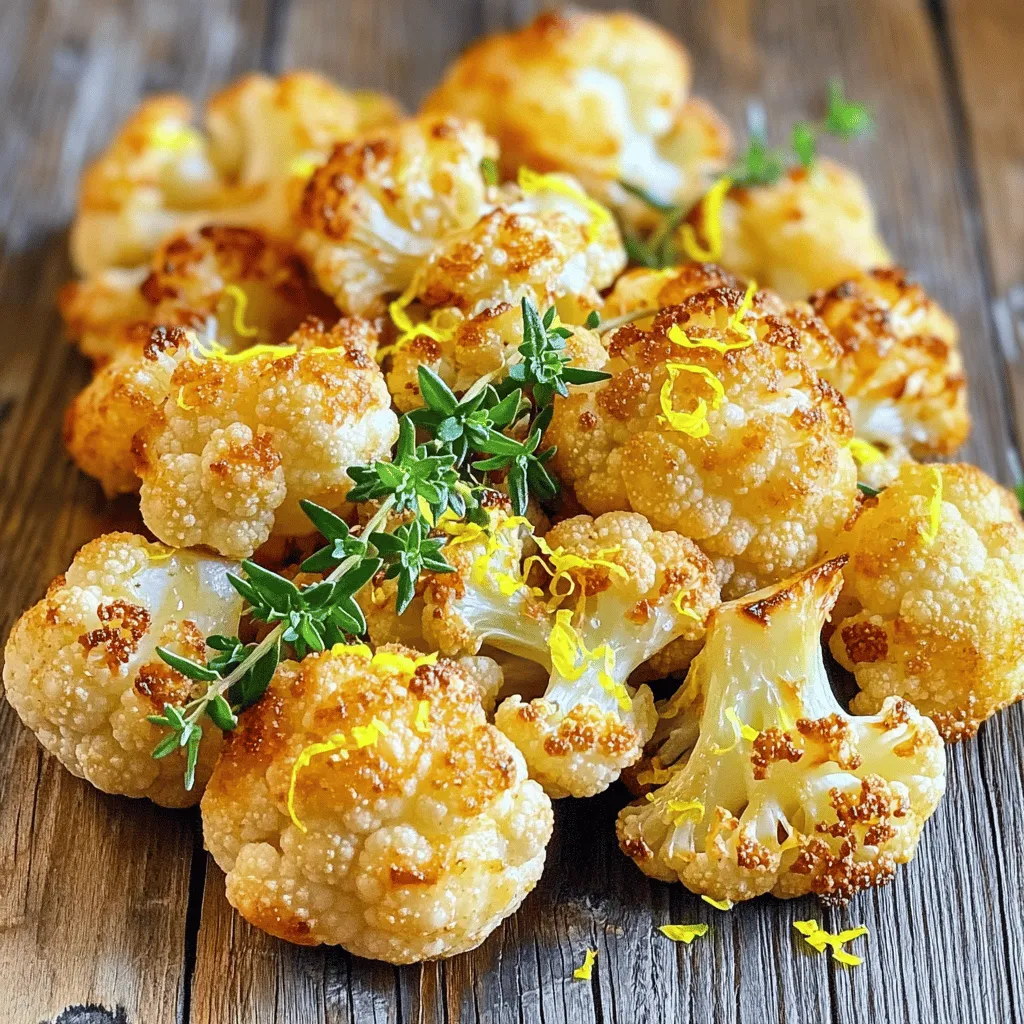 - 1 mittelgroßer Blumenkohl - 3 Esslöffel Olivenöl - 2 Esslöffel frischer Zitronensaft Für dieses Rezept sind die Hauptzutaten einfach und frisch. Der Blumenkohl ist die Basis. Er liefert eine tolle Textur. Olivenöl fügt gesunde Fette hinzu, und Zitronensaft bringt Frische. Diese Zutaten machen das Gericht leicht und lecker. - 2 Teelöffel frische Thymianblätter - 1 Teelöffel Knoblauchpulver - Salz und schwarzer Pfeffer Die Gewürze sind entscheidend für den Geschmack. Thymian gibt ein erdiges Aroma. Knoblauchpulver bringt Tiefe in den Geschmack. Salz und Pfeffer verstärken die Aromen. Diese Gewürze machen den Blumenkohl lebendig und spannend. - Zitronenschale von 1 Zitrone - Dekoration mit frischem Thymian Zusätzliche Optionen können das Gericht noch besser machen. Zitronenschale fügt ein intensives Zitrusaroma hinzu. Frischer Thymian als Dekoration sieht schön aus und gibt zusätzlichen Geschmack. Diese kleinen Extras machen dein Gericht besonders und attraktiv. Für die komplette Anleitung und Details, schau dir das [Full Recipe] an. Zuerst zerteilen Sie den Blumenkohl in kleine Röschen. Dies hilft beim gleichmäßigen Rösten. Nehmen Sie eine große Schüssel. Geben Sie die Blumenkohlröschen hinein. Fügen Sie nun die anderen Zutaten hinzu. Das sind Olivenöl, frischer Zitronensaft, Zitronenschale, Thymianblätter, Knoblauchpulver, Salz und Pfeffer. Mischen Sie alles gut. Achten Sie darauf, dass jeder Röschen gleichmäßig bedeckt ist. Heizen Sie Ihren Ofen auf 220°C (425°F) vor. Dies ist wichtig für das Röstergebnis. Verteilen Sie nun die gewürzten Blumenkohlröschen auf ein Backblech. Ich empfehle, Backpapier zu verwenden. So bleibt der Blumenkohl nicht kleben. Rösten Sie den Blumenkohl für 25-30 Minuten. Wenden Sie die Röschen nach 15 Minuten. So werden sie von allen Seiten goldbraun. Nach der Garzeit sind die Röschen zart und lecker. Lassen Sie sie kurz abkühlen. Dekorieren Sie das Gericht mit frischem Thymian und etwas Zitronenschale. Genießen Sie Ihr köstliches Gemüsegericht! Um das beste Ergebnis zu erzielen, verteilen Sie die Gewürze gleichmäßig. Wenn Sie dies nicht tun, schmeckt der Blumenkohl an einigen Stellen zu stark und an anderen zu schwach. Auch die richtige Ofentemperatur ist wichtig. Stellen Sie den Ofen auf 220°C (425°F) ein. Eine zu niedrige Temperatur macht den Blumenkohl weich und verhindert das Rösten. Präsentieren Sie die Blumenkohlröschen auf einer großen Servierplatte. Das macht Ihr Gericht einladend und schön. Fügen Sie einige Zitronenscheiben hinzu, um dem Gericht Farbe und einen frischen Duft zu geben. Dies wirkt nicht nur dekorativ, sondern verstärkt auch den Zitronengeschmack. Die optimale Garzeit liegt zwischen 25 und 30 Minuten. Nach der Hälfte der Zeit sollten Sie die Röschen wenden. So werden sie gleichmäßig goldbraun und zart. Achten Sie darauf, dass der Blumenkohl nicht zu weich wird. Er sollte beim Essen leicht knusprig und saftig sein. {{image_4}} Sie können das Aroma Ihres gerösteten Blumenkohls leicht verändern. Rosmarin bringt einen erdigen Geschmack. Oregano gibt einen frischen Kick. Beide Kräuter passen gut zu Zitrone und Thymian. Auch geräucherte Paprika ist eine tolle Ergänzung. Sie verleiht dem Gericht eine rauchige Note. Fügen Sie einfach einen Teelöffel hinzu, um den Geschmack zu intensivieren. Kombinieren Sie Blumenkohl mit Karotten oder Paprika für mehr Farbe. Diese Gemüsesorten rösten ebenfalls gut und bringen neue Texturen. Sie können auch andere Röstgemüse ausprobieren, wie Zucchini oder Brokkoli. Mischen Sie verschiedene Sorten, um einen bunten Röstgemüse-Mix zu kreieren. Das sorgt für Abwechslung auf dem Teller. Dieses Rezept ist glutenfrei und vegan. Es passt gut zu vielen diätetischen Bedürfnissen. Wenn Sie Kalorien sparen möchten, reduzieren Sie das Öl. Verwenden Sie weniger Olivenöl, um den Fettgehalt zu senken. Das Gericht bleibt schmackhaft und nahrhaft. Genießen Sie eine gesunde, leckere Mahlzeit mit diesen einfachen Anpassungen. Für das vollständige Rezept schauen Sie sich die Zesty Lemon-Thyme Roasted Cauliflower an. Um das Beste aus deinem Lemon-Thyme Roasted Cauliflower herauszuholen, lagere die Reste im Kühlschrank. Verwende dazu einen luftdichten Behälter. Dadurch bleibt der Blumenkohl frisch. Du kannst auch ein Tuch in den Behälter legen, um Feuchtigkeit zu reduzieren. Röstgemüse ist köstlich, bleibt aber nicht lange frisch. Du kannst den Blumenkohl bis zu 3-4 Tage aufbewahren. Wenn du ihn wieder aufwärmen möchtest, nutze den Ofen oder die Mikrowelle. So bleibt der Geschmack erhalten. Achte darauf, ihn nicht zu lange zu erhitzen, damit er nicht trocken wird. Wenn du mehr für später machen möchtest, friere die Röschen ein. Teile sie in Portionen auf, bevor du sie einfrierst. So kannst du genau die Menge auftauen, die du brauchst. Um das Gemüse aufzutauen, lege es über Nacht in den Kühlschrank. Erhitze es dann im Ofen oder in einer Pfanne, um die Knusprigkeit zu bewahren. Rösten Sie den Blumenkohl 25 bis 30 Minuten bei 220°C. Diese Temperatur bringt die besten Aromen hervor. Wenden Sie die Röschen nach 15 Minuten, damit sie gleichmäßig garen. So werden sie goldbraun und zart. Bei dieser Methode bleibt der Blumenkohl knackig und voller Geschmack. Ja, Sie können verschiedene Blumenkohlarten nutzen. Zum Beispiel gibt es lila oder grünen Blumenkohl. Diese Varianten bringen nicht nur Farbe, sondern auch unterschiedliche Geschmäcker. Achten Sie darauf, die Garzeit leicht anzupassen, falls der Blumenkohl größer oder kleiner ist. Passen Sie das Rezept nach Ihrem Geschmack an. Fügen Sie zusätzliche Gewürze hinzu, wie Paprika oder Kreuzkümmel. Sie können auch andere Kräuter verwenden, wie Rosmarin oder Oregano. Wenn Sie es schärfer mögen, probieren Sie eine Prise Cayennepfeffer. Ihre Kreativität macht das Gericht einzigartig. Gerösteter Blumenkohl passt gut zu vielen Beilagen. Er schmeckt hervorragend zu einem frischen Salat oder Quinoa. Sie können auch Reis oder Pasta dazu servieren. Kombinieren Sie ihn mit einem einfachen Joghurt-Dip oder einer Zaziki-Sauce. Diese Kombinationen bringen Abwechslung auf den Tisch. Finden Sie weitere Ideen in der [Full Recipe]. Röstblumenkohl bringt Geschmack und Farbe auf den Tisch. Wir haben die wichtigsten Zutaten und Schritte besprochen. Achte auf die richtige Garzeit, um den besten Geschmack zu erzielen. Experimentiere mit verschiedenen Kräutern für Vielfalt. Lagere das Gemüse gut, um es frisch zu halten. Denke daran, dass du das Rezept anpassen kannst, um es für dich ideal zu machen. Probier es einfach aus und genieße die Aromen!