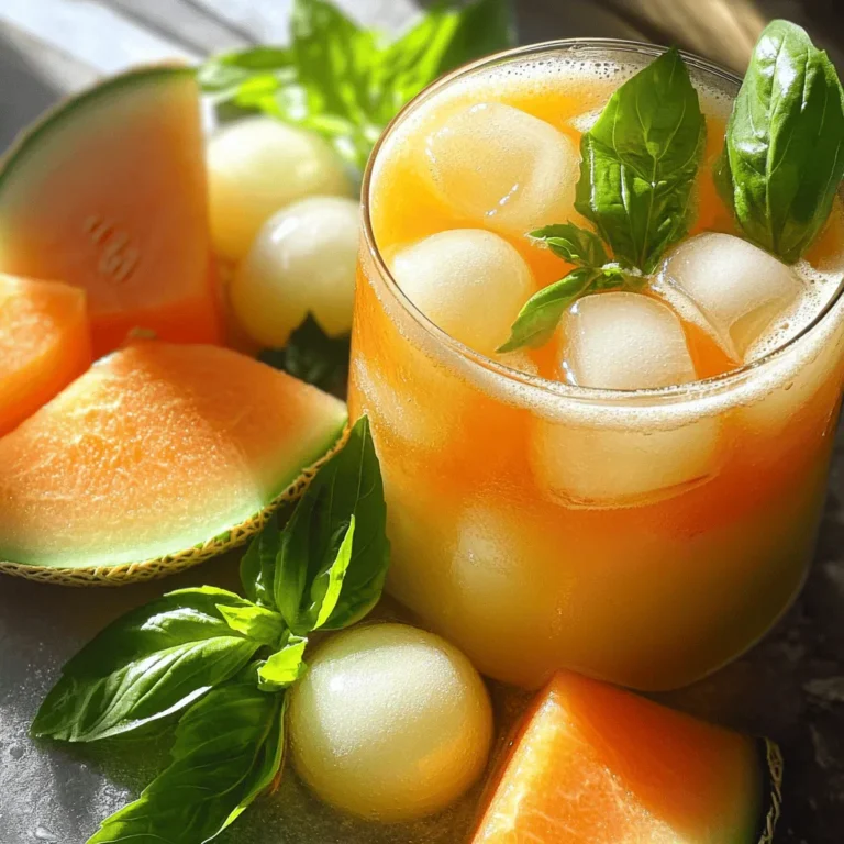 - 2 Tassen reife Cantaloupe, gewürfelt - 2 Tassen reife Honigmelone, gewürfelt - 1/4 Tasse frische Basilikumblätter, fest gepackt - 2 Esslöffel Honig oder Agavensirup (nach Geschmack anpassen) Die Hauptzutaten sind frisch und lecker. Cantaloupe und Honigmelone sorgen für eine süße Basis. Sie geben dem Getränk eine schöne Farbe und einen frischen Geschmack. Basilikum bringt eine Kräuternote, die das Getränk einzigartig macht. Du kannst die Süße mit Honig oder Agavensirup anpassen. So wird es genau nach deinem Geschmack. - 1 1/2 Tassen Wasser - 1 Esslöffel frisch gepresster Limettensaft - Eine Prise Salz - Eiswürfel Zusätzlich brauchst du Wasser, um das Getränk zu verdünnen. Limettensaft bringt eine spritzige Note. Eine Prise Salz hebt die Aromen hervor. Eiswürfel machen dein Agua Fresca schön kalt und erfrischend. Diese Zutaten sind einfach zu finden und machen das Rezept leicht. Du kannst das komplette Rezept [Full Recipe] nachlesen, um alle Schritte zu sehen. Gib die gewürfelte Cantaloupe und Honigmelone in den Mixer. Mixe die Früchte, bis sie ganz glatt sind. Es ist wichtig, dass die Konsistenz fein wird. So schmeckt jeder Schluck besser. Jetzt kannst du den Saft abseihen. Nimm ein feines Sieb und stelle es über einen großen Krug. Schütte den pürierten Saft hinein. Wenn du das Fruchtfleisch magst, lass es drin. Ansonsten entferne es einfach. Füge die frischen Basilikumblätter, Honig oder Agavensirup, Limettensaft und eine Prise Salz zum Saft hinzu. Mixe die Mischung erneut. Achte darauf, dass das Basilikum gut verteilt ist. Gieße die Mischung zurück in den Krug. Füge die restlichen 1 1/2 Tassen Wasser hinzu. Süße nach deinem Geschmack. Kühle das Getränk mindestens 30 Minuten im Kühlschrank. So können sich die Aromen gut entfalten. Du kannst die vollständige Anleitung im [Full Recipe] finden. Um die beste Konsistenz zu erreichen, püriere die Mischung gut. Ich empfehle, die Melonenstücke mindestens 30 Sekunden zu mixen. Wenn du eine glatte Textur möchtest, seihe den Saft durch ein feines Sieb. So entfernst du das Fruchtfleisch und erhältst ein erfrischendes Getränk. Die Süße ist wichtig. Du kannst Honig oder Agavensirup verwenden. Beginne mit zwei Esslöffeln und passe dann nach Geschmack an. Wenn die Melonen sehr süß sind, brauchst du vielleicht weniger Süßungsmittel. Probiere es einfach aus und finde deine perfekte Mischung. Serviere dein Agua Fresca über Eis für die beste Erfrischung. Fülle ein Glas mit Eiswürfeln und gieße die Mischung darüber. Dekoriere es mit frischen Basilikumblättern und Melonenscheiben. Das sieht nicht nur toll aus, sondern schmeckt auch fantastisch. Besuche die [Full Recipe] für mehr Details. {{image_4}} Mit Melon Basil Agua Fresca kann man kreativ sein. Du kannst verschiedene Melonensorten verwenden, wie Wassermelone oder Galia-Melone. Jede Melone bringt ihren eigenen Geschmack. Das macht dein Getränk noch interessanter. Du kannst auch Beeren oder Zitrusfrüchte hinzufügen. Himbeeren oder Erdbeeren passen gut dazu. Zitrone oder Limette bringen Frische. Experimentiere und finde deine Lieblingskombination! Kräuter machen das Getränk besonders. Neben Basilikum kannst du auch Minze probieren. Minze gibt einen kühlen Geschmack. Zitronenmelisse ist eine weitere gute Wahl. Eine Mischung aus Basilikum mit anderen Kräutern kann spannend sein. Versuche Thymian oder Rosmarin. Diese Kräuter verleihen deinem Agua Fresca eine neue Note. Wenn du eine alkoholische Variante möchtest, füge Wodka oder Gin hinzu. Diese Spirituosen passen gut zu den Melonen. Sie machen dein Getränk zu einem erfrischenden Sommer-Cocktail. Für Vorschläge: Mische 1 bis 2 Unzen Alkohol in dein Glas. Das gibt deinem Getränk eine besondere Note. Du kannst auch einen Spritzer Limonade hinzufügen für mehr Spritzigkeit. Melon Basil Agua Fresca bleibt im Kühlschrank bis zu drei Tage frisch. Lagern Sie es in einem gut verschlossenen Behälter. So bleibt der Geschmack am besten erhalten. Stellen Sie sicher, dass das Getränk gut gekühlt ist, bevor Sie es servieren. Es schmeckt erfrischend und kühl. Ein Tipp zur Frische: Rühren Sie das Agua Fresca vor dem Servieren gut durch. So verteilen sich die Aromen wieder gleichmäßig. Möchten Sie Agua Fresca länger aufbewahren? Frieren Sie es in einem luftdichten Behälter ein. Lassen Sie beim Einfüllen etwas Platz, da Flüssigkeiten sich beim Gefrieren ausdehnen. Sie können auch Eiswürfelformen verwenden. So haben Sie immer einen kleinen Vorrat. Verwenden Sie gefrorenes Agua Fresca in Smoothies oder Cocktails. Einfach die gefrorenen Würfel in den Mixer geben und genießen. Es ist eine leckere Art, die Sommeraromen das ganze Jahr über zu genießen. Melonen Basilikum Agua Fresca ist ein erfrischendes Getränk. Es besteht aus frischen Melonen und Basilikum. Die Mischung hat einen süßen und aromatischen Geschmack. Dieses Getränk ist perfekt für heiße Sommertage. Die Zutaten bieten viele Vorteile: - Cantaloupe: reich an Vitamin A und C, gut für die Haut. - Honigmelone: hydratisiert und hat wenig Kalorien. - Basilikum: hat entzündungshemmende Eigenschaften und ist aromatisch. Ja, Sie können andere Süßungsmittel verwenden. Agavensirup ist eine gute Option. Sie können auch Stevia oder sogar Zucker verwenden. Diese Optionen sind für viele Diäten geeignet. Wenn Sie zuckerarm essen, passen Sie die Süße an. Fügen Sie weniger oder gar keinen Honig hinzu. Experimentieren Sie, um den besten Geschmack zu finden. Für Partys können Sie größere Mengen zubereiten. Verdoppeln oder verdreifachen Sie einfach die Zutaten. Achten Sie darauf, genügend Platz im Kühlschrank zu haben. Servieren Sie das Getränk in großen Krügen. Fügen Sie Eiswürfel und frische Melonenscheiben hinzu. Dies sieht toll aus und macht es noch erfrischender. Ja, Agua Fresca hat viele gesundheitliche Vorteile. Die Zutaten sind nahrhaft und frisch. Melonen helfen, den Körper mit Wasser zu versorgen. Basilikum hat viele Antioxidantien. Im Sommer ist es wichtig, viel Flüssigkeit zu trinken. Dieses Getränk ist eine großartige Wahl. Es schmeckt lecker und hält Sie kühl. Melonen-Basilikum-Agua Fresca ist erfrischend und einfach zuzubereiten. Wir haben die Hauptzutaten wie Melonen, Basilikum und Honig sowie die Schritte zur Zubereitung besprochen. Tipps zur perfekten Konsistenz, Süße und kreative Variationen helfen dir, dein Getränk anzupassen. Auch die Lagerung wurde behandelt, um Frische zu sichern. Versuche, neue Zutaten zu kombinieren und genieße diese gesunde Erfrischung im Sommer. Du kannst diese einfache Anleitung in der Küche umsetzen und deine Gäste beeindrucken.