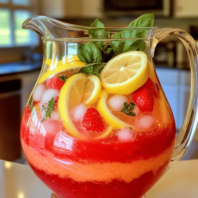 - 1 Tasse frische Erdbeeren - 1/2 Tasse frische Basilikumblätter - 1 Tasse frisch gepresster Zitronensaft Ich benutze frische Erdbeeren, weil sie süß und saftig sind. Basilikum bringt eine tolle, würzige Note. Der Zitronensaft gibt der Limonade die richtige Säure. Diese Kombination macht das Getränk frisch und lecker. - 1 Tasse Zucker (oder nach Geschmack) - 4 Tassen Wasser Zucker sorgt dafür, dass die Limonade süß wird. Wenn du es weniger süß magst, passe die Menge an. Wasser ist wichtig, um die Limonade zu strecken. Es macht das Getränk erfrischend und nicht zu stark. - Eiswürfel - Zitronenscheiben und Basilikumzweige Eiswürfel kühlen die Limonade und machen sie erfrischend. Zitronenscheiben und Basilikumzweige sehen schön aus und bringen mehr Geschmack. Diese Garnituren machen die Limonade besonders und einladend. Für das vollständige Rezept schaue dir den Abschnitt weiter oben an. - Zuerst entstiele die Erdbeeren und schneide sie in Scheiben. - Gib die geschnittenen Erdbeeren zusammen mit einer Tasse Wasser in den Mixer. - Mixe die Mischung, bis sie vollkommen glatt ist. - Nimm die frischen Basilikumblätter und gib sie mit einem viertel Tasse Wasser in den Mixer. - Püriere die Mischung, bis die Blätter fein gehackt sind. - Gib die Pürees in einen großen Krug. - Füge den frisch gepressten Zitronensaft sowie den Zucker hinzu. - Gieße die restlichen drei Tassen Wasser in den Krug und rühre gut um. Jetzt hast du die Basis für deine Erdbeer-Basilikum-Limonade. Für das vollständige Rezept, schau dir das [Full Recipe] an. Um den besten Geschmack zu erzielen, sollten Sie die Limonade vor dem Servieren kühlstellen. Eine kalte Limonade schmeckt erfrischender. Sie können den Geschmack auch anpassen. Fügen Sie mehr Zucker oder Zitronensaft hinzu, je nach Vorliebe. Ein Spritzer mehr Zitrone kann die Aromen hervorheben. Eine gute Idee ist, die Limonade einen Tag vorher zuzubereiten. Dadurch vermischen sich die Aromen besser und der Geschmack wird intensiver. Sie können die Limonade einfach im Kühlschrank aufbewahren. So sparen Sie Zeit, wenn Gäste kommen. Frische Erdbeeren und Basilikum sind der Schlüssel zu diesem Rezept. Frische Zutaten sorgen für einen lebendigen Geschmack. Sie sind auch gesünder als verarbeitete Produkte. Achten Sie darauf, die besten Erdbeeren zu wählen. Sie sollten rot und saftig sein. Frischer Basilikum gibt der Limonade ein tolles Aroma. Nutzen Sie diese frischen Zutaten für das beste Ergebnis. {{image_4}} Du kannst die Erdbeeren durch andere Beeren ersetzen. Himbeeren bieten eine süße und saure Note. Blaubeeren bringen eine schöne Farbe und einen milden Geschmack. Diese Beeren sind auch gesund und voller Vitamine. Du kannst sogar eine Mischung aus verschiedenen Beeren verwenden. Das gibt deiner Limonade einen frischen Twist. Wenn du auf Zucker verzichten möchtest, gibt es gute Alternativen. Honig ist eine beliebte Wahl. Er hat einen reichen Geschmack und ist natürlicher. Agavendicksaft ist eine weitere Option. Er ist süßer als Zucker und hat einen niedrigen glykämischen Index. Diese Zuckeralternativen passen gut zu deiner Erdbeer-Basilikum-Limonade. Du kannst die Limonade auch aufpeppen, indem du etwas Alkohol hinzufügst. Probiere Wodka oder Gin. Diese Spirituosen ergänzen die Aromen gut. Mische 1/2 Tasse Wodka in die Limonade. Rühre gut um und serviere sie über Eis. Diese alkoholische Variante ist perfekt für Sommerpartys. Sie bringt Spaß und frischen Geschmack. Für das komplette Rezept schau dir [Full Recipe] an. Um die Erdbeer-Basilikum-Limonade frisch zu halten, stelle sie in einen luftdichten Behälter. Das hilft, den Geschmack zu bewahren. Achte darauf, die Limonade gut umzurühren, bevor du sie servierst. So bleiben die Aromen lebendig. Wenn du die Limonade in Gläsern servierst, fülle sie nur halb voll. So bleibt mehr Platz für Eis. Die Limonade bleibt im Kühlschrank etwa 3 bis 5 Tage frisch. Nach dieser Zeit kann der Geschmack schwächer werden. Achte darauf, die Limonade vor dem Trinken zu riechen und zu probieren. Wenn sie seltsam riecht oder schmeckt, ist es besser, sie wegzuwerfen. Wenn du die Limonade für später aufbewahren möchtest, kannst du sie einfrieren. Gieße die Limonade in Eiswürfelschalen. So hast du Limonade-Eiswürfel für Getränke. Alternativ kannst du sie in einem gefrierfreundlichen Behälter aufbewahren. Lass etwas Platz im Behälter, da die Limonade beim Einfrieren expandiert. Um die Limonade zu genießen, lass sie über Nacht im Kühlschrank auftauen. Für das vollständige Rezept, schau dir die Anleitung an: [Full Recipe]. Die Zubereitung der Erdbeer-Basilikum-Limonade dauert insgesamt 40 Minuten. Die Vorbereitungszeit beträgt etwa 10 Minuten. In dieser Zeit schneiden Sie die Erdbeeren und mischen die Zutaten. Danach stellen Sie die Limonade für 30 Minuten in den Kühlschrank, um die Aromen zu verbinden. Ja, Sie können frische Basilikumblätter durch getrockneten Basilikum ersetzen. Verwenden Sie etwa ein Drittel der Menge, also etwa 2 Esslöffel. Getrockneter Basilikum hat einen stärkeren Geschmack. Mischen Sie ihn gut, damit er sich in der Limonade auflöst. Es gibt einige Kräuter, die gut zu Erdbeer-Basilikum-Limonade passen. Minze ist eine tolle Wahl. Sie gibt der Limonade einen frischen Kick. Thymian kann auch gut funktionieren, wenn Sie einen anderen Geschmack möchten. Probieren Sie, was Ihnen am besten schmeckt! Die Erdbeer-Basilikum-Limonade ist einfach zuzubereiten und erfrischend. Wir haben die wichtigsten Zutaten, die Schritt-für-Schritt-Anleitung und einige nützliche Tipps betrachtet. Vergiss nicht, frische Zutaten zu verwenden, um den besten Geschmack zu erzielen. Kühl die Limonade vor dem Servieren, um sie noch besser zu machen. Probiere auch Variationen aus, um dein eigenes Rezept zu erstellen. Damit wirst du ein Hit auf jeder Sommerparty!