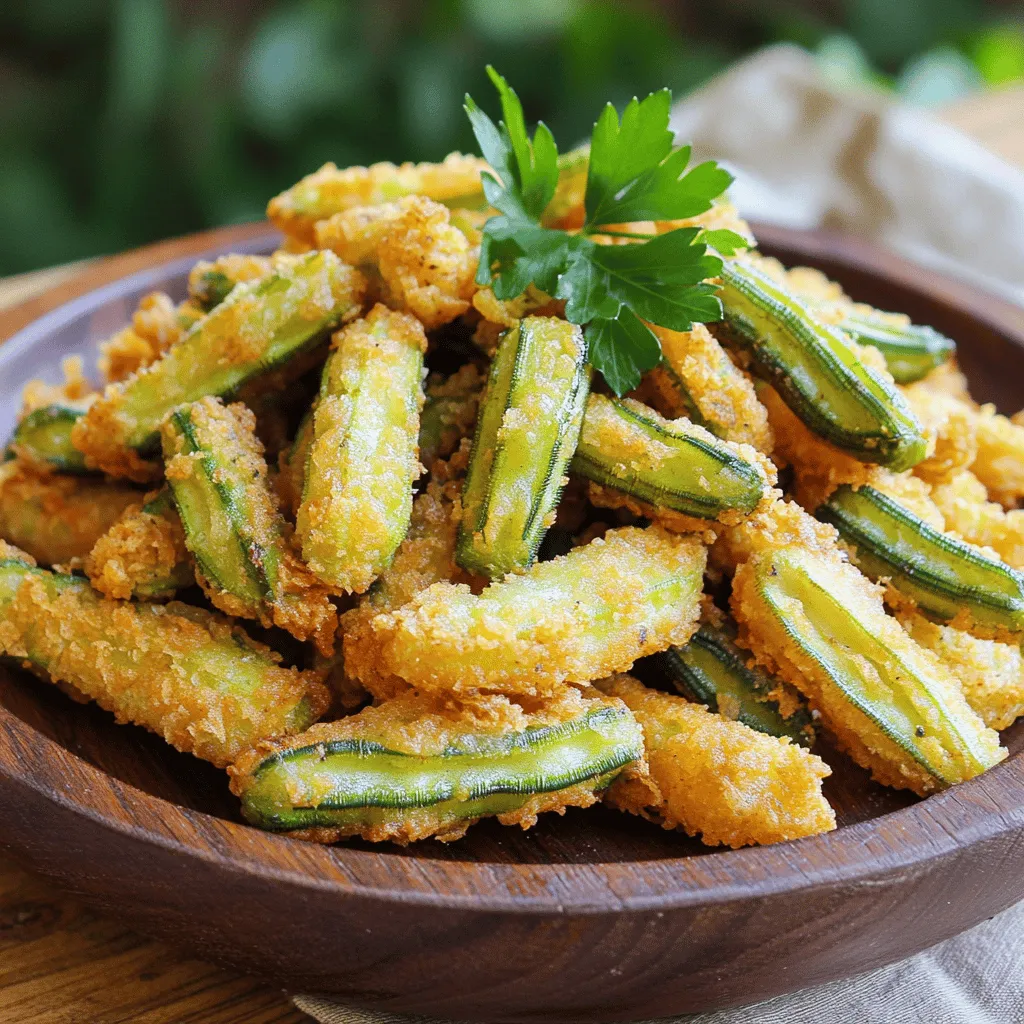 - Okra und Buttermilch Okra ist die Hauptzutat. Wähle frische Okra für den besten Geschmack. Buttermilch macht die Okra zart. Sie hilft auch, die Panade besser zu haften. - Mehlmischung: Maismehl und Weizenmehl Eine Mischung aus Maismehl und Weizenmehl ergibt die perfekte Kruste. Maismehl sorgt für einen knusprigen Biss. Weizenmehl gibt Stabilität und Struktur. - Gewürze und Öl zum Frittieren Gewürze wie Paprika, Cayennepfeffer, Knoblauchpulver und Zwiebelpulver bringen Geschmack. Salz und Pfeffer runden das Ganze ab. Verwende Pflanzenöl mit hohem Rauchpunkt zum Frittieren, wie Erdnussöl oder Sonnenblumenöl. Diese Zutaten sind wichtig für die Herstellung von leckerer, frittierter Okra. Für das vollständige Rezept kannst du den Abschnitt [Full Recipe] ansehen. Um perfekte frittierte Okra zu machen, beginne mit der Vorbereitung der Okra. Schneide die frische Okra in 1,25 cm dicke Runden. Lege die geschnittene Okra in eine Schüssel und gieße die Buttermilch darüber. Lass die Okra mindestens 30 Minuten in der Buttermilch einweichen. Diese Zeit hilft, die zarte Konsistenz zu fördern und die Aromen zu entfalten. Nimm eine separate Schüssel und mische die trockenen Zutaten. Finde die richtige Mischung mit Maismehl und Weizenmehl. Füge auch Paprika, Cayennepfeffer, Knoblauchpulver, Zwiebelpulver, Salz und Pfeffer hinzu. Rühre alles gut um, bis die Mischung gleichmäßig ist. Jetzt kommt der spaßige Teil! Nimm die Okra aus der Buttermilch und lass die überschüssige Flüssigkeit abtropfen. Wende die Okra im Mehl-Gemisch, sodass jedes Stück gut beschichtet wird. Lege die beschichtete Okra auf ein Drahtgitter. So kann die Panade besser haften. Erhitze in einer tiefen Pfanne oder einem Schmortopf ausreichend Pflanzenöl. Das Öl sollte etwa 1,25 cm hoch in der Pfanne stehen. Erhitze das Öl bei mittelhoher Hitze, bis es schimmert. Das ist die ideale Temperatur, etwa 175 °C. Frittier die beschichtete Okra vorsichtig in Chargen. Achte darauf, die Pfanne nicht zu überfüllen. Lass die Okra 3–4 Minuten frittieren, bis sie goldbraun und knusprig sind. Wenn die Okra goldbraun und knusprig ist, nimm sie mit einer Schaufel heraus. Lege sie auf einen Teller mit Küchenpapier, um überschüssiges Öl abtropfen zu lassen. Während die Okra noch heiß ist, bestreue sie nach Belieben mit Salz und Pfeffer. Serviere die Okra warm. Sie ist perfekt als Beilage oder Snack. Für das gesamte Rezept kannst du [Full Recipe] verwenden. Um den perfekten Crunch zu erreichen, ist die richtige Temperatur des Öls entscheidend. Das Öl sollte etwa 175 °C haben. Prüfen Sie dies, indem Sie ein kleines Stück Okra hineinlegen. Wenn es sofort zu brutzeln beginnt, ist das Öl bereit. Die Vorbereitungen sind ebenfalls wichtig. Lassen Sie die Okra nach dem Wenden im Mehl-Gemisch auf einem Drahtgitter ruhen. Diese Technik sorgt dafür, dass die Kruste gleichmäßig haftet und nicht matschig wird. Ein häufiger Fehler ist die Überfüllung der Pfanne. Wenn Sie zu viele Stücke auf einmal frittieren, sinkt die Temperatur des Öls. Dies führt zu einer weichen Textur statt zu einer knusprigen Kruste. Frittieren Sie in kleinen Chargen, um beste Ergebnisse zu erzielen. Ein weiterer Fehler ist das zu lange Frittieren. Frittieren Sie die Okra nur 3–4 Minuten, bis sie goldbraun ist. Übermäßiges Frittieren macht die Okra zäh und ungenießbar. Halten Sie die Zeit im Auge, um das beste Ergebnis zu erzielen. {{image_4}} Um Ihre Okra noch spannender zu machen, fügen Sie mehr Gewürze hinzu. Paprika und Cayennepfeffer geben dem Gericht mehr Kick. Sie können auch Kreuzkümmel oder Chili-Flocken verwenden. Diese Gewürze bringen neue Aromen in jeden Bissen. Wenn Sie es schärfer mögen, fügen Sie mehr Cayennepfeffer hinzu. Für eine milde Variante, verwenden Sie weniger oder gar keinen. Experimentieren Sie mit verschiedenen Kräutern. Zum Beispiel, Thymian oder Oregano passen gut zu Okra. Wenn Sie eine gesündere Option suchen, können Sie die Okra backen. Die Zubereitung ist einfach. Sie verwenden die gleichen Zutaten, jedoch wird die Okra im Ofen gebacken. Das reduziert das Öl und die Kalorien. Glutenfreie Alternativen sind ebenfalls möglich. Ersetzen Sie das Weizenmehl durch Mandelmehl oder Kichererbsenmehl. Diese Mehle geben der Okra auch einen tollen Geschmack. Für die vollständige Anleitung und weitere Tipps schauen Sie sich das [Full Recipe] an. Um die Reste deiner perfekten frittierte Okra richtig zu lagern, lass sie zuerst abkühlen. Lege die abgekühlte Okra in einen luftdichten Behälter. So bleibt sie frisch und lecker. Stelle den Behälter dann in den Kühlschrank. Dort kann die Okra bis zu drei Tage bleiben. Um die Okra wieder aufzuwärmen, gibt es einige gute Methoden. Du kannst sie in einer Pfanne bei mittlerer Hitze aufwärmen. Dies bringt die Knusprigkeit zurück. Eine andere Option ist der Ofen. Heize ihn auf 180 Grad vor und lege die Okra auf ein Backblech. Backe sie für etwa zehn Minuten. Um die Knusprigkeit zu erhalten, vermeide die Mikrowelle. Diese macht die Okra weich. Ein weiterer Tipp ist, die Okra nicht zu überladen. So kann die heiße Luft gut zirkulieren. So bleibt der leckere Crunch erhalten. Frittierte Okra bleibt im Kühlschrank bis zu drei Tage frisch. Lagern Sie die Okra in einem luftdichten Behälter. Stellen Sie sicher, dass die Okra vollständig abgekühlt ist, bevor Sie sie verpacken. So bleibt die Knusprigkeit bestmöglich erhalten. Für die beste Textur essen Sie die Okra am besten frisch. Ja, Sie können Okra auch ohne Buttermilch zubereiten. Eine gute Alternative ist normale Milch oder Pflanzenmilch. Fügen Sie etwas Zitronensaft oder Essig hinzu, um eine ähnliche Säure zu erzeugen. So bleibt die Konsistenz der Panade gleich. Es gibt viele Wege, um den Geschmack zu variieren und dennoch ein tolles Ergebnis zu erzielen. Frittierte Okra hat einige gesundheitliche Vorteile, ist jedoch auch kalorienreich. Okra ist reich an Ballaststoffen, Vitaminen und Mineralstoffen. Frittieren erhöht den Fettgehalt, was die Kalorienzahl steigert. Um die Gesundheit zu fördern, genießen Sie Okra in Maßen. Alternativ können Sie die Okra auch backen, um weniger Fett zu verwenden. Frittierte Okra ist einfach und lecker. Wir haben die Hauptzutaten und die Schritte besprochen, um sie zuzubereiten. Ich habe Tipps gegeben, um den perfekten Crunch zu erreichen, und Variationen für weitere Geschmäcker erkundet. Denke daran, Reste richtig zu lagern und beim Aufwärmen die Knusprigkeit zu bewahren. Mit diesen Informationen kannst du jetzt frittierte Okra selbst machen und genießen. Viel Spaß beim Kochen und Experimentieren!