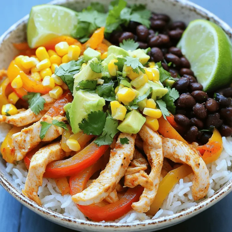 Für meine einfache Chicken Fajita Bowl benötigst du folgende Zutaten: - 450 g Hähnchenbrust, in dünne Streifen geschnitten - 1 Esslöffel Olivenöl - 1 Teelöffel Chili-Pulver - 1 Teelöffel Kreuzkümmel - 1 Teelöffel Knoblauchpulver - 1 Teelöffel Paprika - Salz und Pfeffer nach Geschmack - 1 rote Paprika, in Streifen geschnitten - 1 grüne Paprika, in Streifen geschnitten - 1 gelbe Zwiebel, in Streifen geschnitten - 480 ml gekochter Reis (weißer, brauner oder Blumenkohlreis für eine gesunde Option) - 240 g schwarze Bohnen, gut abgespült und abgetropft - 1 Avocado, gewürfelt - 240 g Mais (frisch oder gefroren) - Frischer Koriander, gehackt, zur Garnierung - Limettenspalten zum Servieren Wähle frisches Hähnchen. Achte auf die Farbe und den Geruch. Die Paprika sollten knackig und bunt sein. So bekommst du mehr Geschmack und Vitamine. Die Bohnen kannst du aus der Dose oder frisch nehmen. Wenn du frische Bohnen nimmst, achte darauf, sie gut zu kochen. Bei der Avocado, drücke leicht darauf. Sie sollte reif, aber nicht zu weich sein. Frischer Koriander verleiht dem Gericht einen tollen Geschmack. Falls du Allergien hast, gibt es tolle Alternativen. Statt Hähnchen kannst du Tofu oder Tempeh verwenden. Für eine glutenfreie Option, wähle glutenfreien Reis. Die Bohnen sind meist glutenfrei, aber immer gut prüfen. Wenn du keine Paprika magst, kannst du auch Zucchini oder Brokkoli verwenden. Für eine milde Variante, lasse das Chili-Pulver weg. So bleibt die Bowl lecker und passt zu deinem Geschmack. Um das Hähnchen zuzubereiten, fange mit einer großen Schüssel an. Dort vermischst du die Hähnchenstreifen mit Olivenöl, Chili-Pulver, Kreuzkümmel, Knoblauchpulver und Paprika. Vergiss nicht, Salz und Pfeffer hinzuzufügen. Diese Gewürze geben dem Hähnchen viel Geschmack. Mische alles gut, bis die Stücke gleichmäßig bedeckt sind. Erhitze dann eine große Pfanne auf mittlerer bis hoher Hitze. Füge das marinierte Hähnchen hinzu. Brate es etwa 5 bis 7 Minuten lang, bis es goldbraun und durchgegart ist. Rühre gelegentlich um, damit das Hähnchen gleichmäßig gart. Jetzt ist es Zeit für das Gemüse! Schneide die rote und grüne Paprika sowie die Zwiebel in Streifen. Sobald das Hähnchen gar ist, gib das geschnittene Gemüse in die Pfanne. Brate das Gemüse etwa 5 Minuten lang. Es sollte zart, aber noch knackig sein. So bleibt der Biss erhalten und das Gemüse sieht schön aus. Jetzt kommt der spaßige Teil: das Zusammenstellen der Fajita-Schüssel! Beginne mit einer Basis aus gekochtem Reis. Du kannst weißen, braunen oder Blumenkohlreis verwenden. Darauf kommen die schwarzen Bohnen, gefolgt von dem sautierten Hähnchen und dem Gemüse. Füge dann den Mais und die gewürfelte Avocado hinzu. Garnieren kannst du die Schüssel mit frisch gehacktem Koriander. Serviere sie mit Limettenspalten, damit jeder nach Geschmack träufeln kann. So wird jede Schüssel frisch und lecker. Für die vollständige Anleitung schau dir das [Full Recipe] an. Die Gewürze machen den Unterschied in deiner Chicken Fajita Bowl. Ich empfehle, Chili-Pulver, Kreuzkümmel und Paprika zu verwenden. Diese Gewürze geben deinem Hähnchen den richtigen Kick. Du kannst auch Knoblauchpulver hinzufügen, um mehr Geschmack zu bekommen. Die richtige Mischung bringt die Aromen zum Leben. Ein häufiger Fehler ist, das Hähnchen zu lange zu garen. Es wird trocken und verliert seinen Geschmack. Koche es nur, bis es goldbraun ist. Achte darauf, das Gemüse nicht zu lange zu braten. Es sollte zart, aber knackig bleiben. Ein weiterer Fehler ist, die Gewürze nicht gut zu vermischen. Stelle sicher, dass jede Hähnchenstreife gleichmäßig gewürzt ist. Du kannst die Fajita Bowl nach deinen Wünschen anpassen. Füge mehr Gemüse hinzu, wie Zucchini oder Pilze. Wenn du es schärfer magst, füge frische Jalapeños hinzu. Du kannst auch die Bohnen durch Linsen ersetzen. Verwende Quinoa statt Reis für eine gesunde Variante. Mit diesen Anpassungen wird dein Gericht niemals langweilig. Für das vollständige Rezept, schau dir die [Full Recipe] an. {{image_4}} Wenn du eine vegane Version der Chicken Fajita Bowl machen möchtest, hast du viele Optionen. Ersetze das Hähnchen durch Tofu oder Tempeh. Diese Proteine nehmen die Aromen gut auf. Du kannst sie ähnlich marinieren wie das Hähnchen. Verwende die gleichen Gewürze und brate sie in einer Pfanne an. Auch Kichererbsen sind eine tolle Wahl. Sie geben der Bowl eine gute Textur und sind sehr nahrhaft. Die Basis deiner Fajita Bowl kann variieren. Du kannst weißen, braunen oder Blumenkohlreis verwenden. Blumenkohlreis ist eine kalorienarme Option. Du kannst auch Quinoa ausprobieren. Quinoa ist proteinreich und hat einen nussigen Geschmack. Für Beilagen sind schwarze Bohnen ein Muss. Du kannst auch Pinto-Bohnen oder Kidneybohnen nutzen. Diese Bohnen bringen Geschmack und sättigen gut. Die Gewürze sind der Schlüssel zu einer gelungenen Fajita Bowl. Probiere verschiedene regionale Gewürze aus. Füge zum Beispiel Chipotle-Pulver für mehr Rauchgeschmack hinzu. In einigen Regionen verwenden die Leute auch frische Jalapeños. Diese bringen eine schöne Schärfe. Wenn du es milder magst, bleib bei Paprika und Knoblauchpulver. So kannst du den Geschmack anpassen. Du kannst die Fajita Bowl nach deinem Geschmack gestalten. Um deine Fajita-Bowl frisch zu halten, lagere sie in einem luftdichten Behälter. Dies hilft, den Geschmack und die Frische zu bewahren. Du kannst die Schüssel auch in Portionen aufteilen. So hast du immer eine schnelle Mahlzeit bereit. Stelle sicher, dass die Schüssel vollständig abgekühlt ist, bevor du sie in den Kühlschrank stellst. Zum Aufwärmen ist die Mikrowelle am einfachsten. Lege die Portion auf einen mikrowellengeeigneten Teller und decke sie ab. Erwärme die Fajita-Bowl für ein bis zwei Minuten. Rühre alles gut um, um sicherzustellen, dass die Hitze gleichmäßig verteilt wird. Du kannst auch eine Pfanne verwenden, um die Fajita-Bowl bei mittlerer Hitze zu erhitzen. Füge ein wenig Wasser hinzu, um das Gemüse saftig zu halten. Die haltbaren Zutaten wie Reis, Bohnen und Gewürze bleiben bis zu einer Woche frisch. Das Hähnchen und das Gemüse sollten jedoch innerhalb von drei bis vier Tagen verzehrt werden. Achte darauf, abgelaufene Zutaten sofort zu entsorgen. So bleibt deine Fajita-Bowl sicher und lecker. Wenn du kein Hähnchen magst, gibt es viele Alternativen. Du kannst Rindfleisch, Schweinefleisch oder Tofu verwenden. Jedes Fleisch hat seinen eigenen Geschmack und Textur. Tofu nimmt die Gewürze gut auf. Du kannst auch Garnelen oder Fisch verwenden. Achte darauf, die Garzeit anzupassen. So bleibt alles zart und lecker. Um die Fajita-Schüssel gesünder zu machen, nutze Vollkornreis oder Blumenkohlreis. Diese Optionen sind nährstoffreicher. Füge mehr Gemüse hinzu, wie Zucchini oder Brokkoli. Du kannst auch weniger Öl verwenden oder es ganz weglassen. Achte darauf, frische Zutaten zu wählen. So bleibt der Geschmack intensiv und die Mahlzeit leicht. Ja, du kannst die Fajita-Bowl im Voraus zubereiten. Koche das Hähnchen und das Gemüse und lagere sie getrennt im Kühlschrank. So bleiben sie frisch. Du kannst den Reis auch vorkochen. Stelle die Bowl erst kurz vor dem Essen zusammen. So bleibt alles knackig und lecker. Für den besten Geschmack empfehle ich, die Avocado erst kurz vor dem Servieren hinzuzufügen. Eine Fajita-Schüssel ist einfach zuzubereiten und sehr lecker. Wir haben die Zutaten besprochen und Tipps gegeben, wie man die besten auswählt. Allergikerfreundliche Alternativen helfen dir, die richtige Wahl zu treffen. Die Schritt-für-Schritt-Anleitung zeigt dir, wie man Hähnchen und Gemüse perfekt zubereitet. Unsere Tipps und Tricks helfen dir, häufige Fehler zu vermeiden. Variationen für Veganer und verschiedene Gewürze bieten dir viele Möglichkeiten. Mit diesen Informationen kannst du deine Fajita-Schüssel nach deinem Geschmack gestalten und wunderbar genießen!
