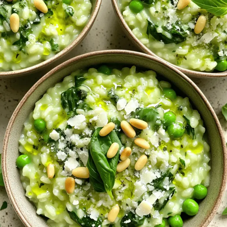 Für das One-Pot Green Goddess Risotto benötigst du einige frische Zutaten. Hier ist die Liste: - 1 Tasse Arborio-Reis - 4 Tassen Gemüsebrühe - 1 Tasse frischer Spinat, fest gepackt - 1/2 Tasse frische Basilikumblätter, fest gepackt - 1/4 Tasse frische Petersilienblätter, fest gepackt - 1/2 Tasse grüne Erbsen (frisch oder gefroren) - 1/4 Tasse geriebener Parmesan (oder Nährhefe für eine vegane Option) - 1 mittelgroße Zwiebel, fein gehackt - 3 Knoblauchzehen, gehackt - 2 Esslöffel Olivenöl - Salz und Pfeffer nach Geschmack - Zeste von 1 Zitrone - Saft von 1/2 Zitrone - 1/4 Tasse Pinienkerne, geröstet (zum Garnieren) Diese Zutaten bringen viel Geschmack und Farbe in dein Risotto. Der Arborio-Reis gibt dem Gericht die cremige Textur, die wir alle lieben. Dieses Risotto ist leicht anpassbar. Du kannst die Parmesan-Käse-Option einfach durch Nährhefe ersetzen. Nährhefe gibt einen tollen, käsigen Geschmack, ohne tierische Produkte zu verwenden. So bleibt das Gericht vegan und voller Geschmack. Wenn du ein Vegetarier bist, bleib einfach bei dem Parmesan. Er fügt eine schöne Cremigkeit hinzu. Du kannst auch andere Käsesorten verwenden, wenn du magst. Frische Zutaten sind immer die beste Wahl. Sie bieten den besten Geschmack und die beste Nährstoffdichte. Frischer Spinat und Kräuter machen das Risotto lebendig. Wenn du jedoch keine frischen Zutaten hast, sind gefrorene Erbsen eine gute Option. Sie sind oft gleichwertig und behalten viele Nährstoffe. Achte darauf, die Erbsen nicht zu lange zu kochen, damit sie knackig bleiben. Für die besten Ergebnisse empfehle ich, frische Kräuter zu verwenden. Sie bringen mehr Aroma und Farbe in dein Gericht. Wenn du frische Kräuter nicht bekommst, kannst du auch getrocknete verwenden. Achte jedoch auf die Menge, da getrocknete Kräuter intensiver sind. Wenn du mehr über die Zubereitung erfahren möchtest, schau dir die [Full Recipe] an. Zuerst bereiten wir das Gemüse und die Kräuter vor. Beginne mit einer mittelgroßen Zwiebel, die du fein hackst. Das gibt dem Risotto einen tollen Geschmack. Nimm dann drei Knoblauchzehen und hacke sie klein. Sie sorgen für einen aromatischen Kick. Jetzt kommen die Kräuter. Nimm eine Tasse frischen Spinat, eine halbe Tasse Basilikumblätter und eine viertel Tasse Petersilie. Wasche sie gut und lasse sie abtropfen. Diese Kräuter machen das Risotto frisch und grün. Jetzt geht es an die Basis. Erhitze zwei Esslöffel Olivenöl in einem großen Topf bei mittlerer Hitze. Füge die Zwiebel hinzu und brate sie etwa fünf Minuten, bis sie durchsichtig ist. Danach kommt der Knoblauch dazu. Brate ihn eine weitere Minute. Jetzt ist der Moment für den Arborio-Reis. Gib eine Tasse Reis in den Topf und rühre alles gut um. Röste den Reis zwei bis drei Minuten lang. Er soll die Aromen aufnehmen und leicht goldig werden. Jetzt fügen wir die Brühe hinzu. Nimm vier Tassen Gemüsebrühe und füge sie nach und nach hinzu. Gib jeweils eine Tasse hinzu und rühre oft um. Warte, bis der Reis die Brühe aufnimmt, bevor du die nächste Tasse hinzufügst. Dies dauert etwa zwanzig Minuten. Während der Reis kocht, bereite die grüne Kräutermischung vor. Gib Spinat, Basilikum, Petersilie, Zitronensaft und Zitronenzeste in einen Mixer. Mixe alles, bis es eine glatte Creme wird. Wenn es zu dick ist, füge etwas Wasser hinzu. Sobald der Reis cremig und al dente ist, rühre die Kräutermischung und die grünen Erbsen unter. Vergiss nicht den Parmesan oder die Nährhefe. Schmecke alles mit Salz und Pfeffer ab. Lass den Risotto zwei Minuten ruhen, bevor du ihn servierst. So wird er schön dick und lecker. Für die vollständige Zubereitung schaue dir das [Full Recipe] an. Um ein cremiges Risotto zu machen, sind einige einfache Tricks hilfreich. - Verwenden Sie Arborio-Reis. Dieser Reis hat viel Stärke, was die Cremigkeit erhöht. - Fügen Sie nach und nach Brühe hinzu. Dies gibt dem Reis Zeit, die Flüssigkeit aufzunehmen. - Rühren Sie oft. Das Rühren hilft, die Stärke freizusetzen, was das Risotto cremiger macht. - Nutzen Sie frisch geriebenen Käse. Dieser schmilzt besser und macht das Gericht reicher. Ein paar Fehler können Ihr Risotto ruinieren. Hier sind einige Tipps, um diese zu vermeiden: - Kochen Sie den Reis nicht zu lange. Er sollte al dente sein, also bissfest. - Fügen Sie die Brühe zu schnell hinzu. Dies verhindert die richtige Textur. - Lassen Sie den Risotto nicht zu lange stehen. Er kann austrocknen. - Vergessen Sie nicht das Rühren. Das sorgt für die richtige Konsistenz. Die richtigen Utensilien machen das Kochen einfacher. Hier sind die besten Werkzeuge für Ihr Risotto: - Ein großer Topf. Er sollte einen dicken Boden haben, um gleichmäßig zu kochen. - Ein Holzlöffel zum Rühren. Holz schont den Topf und hilft beim Rühren. - Eine Kelle. Damit können Sie die Brühe einfach hinzufügen. - Ein Mixer oder eine Küchenmaschine. Damit machen Sie die grüne Kräutermischung. Für die vollständige Anleitung und Rezeptdetails, schauen Sie sich das [Full Recipe](#) an. {{image_4}} Du kannst viele Kräuter und Gemüse verwenden. Frischer Schnittlauch oder Dill passen gut. Auch Rucola gibt dem Risotto einen scharfen Geschmack. Zucchini oder Spargel sind tolle Ergänzungen. Diese Zutaten bringen Farbe und Textur ins Gericht. Probiere, was dir am besten gefällt. Für mehr Protein kannst du Hähnchen oder Garnelen hinzufügen. Diese Zutaten machen das Gericht herzhaft. Wenn du es vegan magst, nimm Kichererbsen oder Tofu. Sie liefern auch viel Protein. Einfach zusammen mit der Kräutermischung unterrühren. So wird dein Risotto gesund und sättigend. Käse macht Risotto cremig und geschmackvoll. Parmesan ist klassisch, aber du kannst auch andere Sorten nutzen. Zum Beispiel Feta für einen salzigen Kick. Mozzarella macht das Risotto besonders zart. Experimentiere mit verschiedenen Sorten, um neue Geschmäcker zu entdecken. Es gibt viele Wege, dein Risotto zu verfeinern. Wenn Sie Risotto übrig haben, lassen Sie es zuerst abkühlen. Geben Sie es dann in einen luftdichten Behälter. So bleibt der Geschmack frisch. Im Kühlschrank hält sich der Risotto für etwa drei Tage. Achten Sie darauf, ihn gut zu verschließen, um Gerüche zu vermeiden. Risotto kann auch eingefroren werden. Teilen Sie es in Portionen auf, bevor Sie es einfrieren. Verwenden Sie gefrierfeste Behälter oder Beutel. So bleibt der Risotto für bis zu drei Monate haltbar. Denken Sie daran, ihn gut zu beschriften, damit Sie wissen, was drin ist. Beim Auftauen einfach im Kühlschrank über Nacht lassen. Um den Risotto aufzuwärmen, verwenden Sie eine Pfanne oder Mikro. Fügen Sie einen Schuss Gemüsebrühe oder Wasser hinzu. So bleibt der Risotto cremig und feucht. Rühren Sie gut um, damit er gleichmäßig warm wird. Wenn möglich, genießen Sie ihn frisch zubereitet für den besten Geschmack. Für das beste Ergebnis, fügen Sie vor dem Servieren eine kleine Menge frische Kräuter hinzu. Sie können das gesamte Rezept für das One-Pot Green Goddess Risotto hier finden: [Full Recipe]. Die Ein-Topf-Methode macht das Kochen von Risotto einfach. Du beginnst mit Zwiebeln und Knoblauch in Öl. Dann fügst du den Arborio-Reis hinzu, um ihn kurz zu rösten. Nach dem Rösten gibst du nach und nach die Brühe dazu. Du rührst oft, damit der Reis die Brühe gut aufnimmt. Diese Methode sorgt dafür, dass der Risotto cremig wird, ohne dass du ständig umschütten musst. Ja, du kannst andere Reissorten verwenden, aber der Arborio-Reis ist am besten. Arborio hat einen hohen Stärkegehalt. Das macht den Risotto besonders cremig. Du könntest Carnaroli oder Vialone Nano ausprobieren. Diese Sorten sind auch gut für Risotto. Langkornreis oder Basmati sind weniger geeignet. Sie haben nicht die gleiche Cremigkeit und Textur. Risotto hat einige gesundheitliche Vorteile. Es enthält weniger Kalorien als viele Pasta-Sorten. Arborio-Reis liefert viele Kohlenhydrate, die dir Energie geben. Du kannst auch viel Gemüse hinzufügen, das die Nährstoffe steigert. Allerdings hängt die Gesundheit von den Zutaten ab. Wenn du viel Käse oder Sahne hinzufügst, kann es reichhaltiger werden. Das One-Pot Green Goddess Risotto ist einfach und lecker. Wir haben die besten Zutaten, die Zubereitungsschritte und wichtige Tipps besprochen. Denke an frische Kräuter für den besten Geschmack. Variiere die Rezepte nach deinem Wunsch und lagere Reste richtig. Diese einfache Methode bietet dir einen köstlichen Genuss. Du kannst das Rezept ganz nach deinem Geschmack anpassen. Probiere es aus, und du wirst begeistert sein!