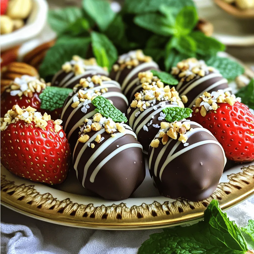 Für die perfekten schokoladenüberzogenen Erdbeer-Bites benötigst du folgende Zutaten: - 450 g frische Erdbeeren, gewaschen und trocken - 225 g Zartbitterschokolade, gehackt (oder Schokoladenstückchen) - 115 g weiße Schokolade, gehackt (oder weiße Schokoladenstückchen) - 1 Esslöffel Kokosöl (optional für eine glattere Schokolade) - Meersalz zum Bestreuen - Zerhackte Nüsse oder Streusel für das Topping (optional) Diese Zutaten sind einfach zu bekommen. Die Kombination aus frischen Erdbeeren und Schokolade ist einfach unwiderstehlich. Du kannst deinen Erdbeer-Bites eine persönliche Note geben. Hier sind einige Ideen: - Nutze Vollmilchschokolade statt Zartbitterschokolade für eine süßere Note. - Füge Aromen wie Vanille oder Zimt zur Schokolade hinzu. - Verwende verschiedene Nüsse als Topping, wie Mandeln oder Haselnüsse. - Probiere andere Fruchtsorten wie Bananen oder Ananas. Jede dieser Optionen macht das Rezept einzigartig und lecker. Die Wahl der perfekten Erdbeeren ist wichtig. Hier sind einige Tipps: - Suche nach tief roten Erdbeeren. Sie sind süßer und reifer. - Achte darauf, dass die Erdbeeren fest sind. Vermeide matschige oder beschädigte Früchte. - Kaufe Erdbeeren, die frisch riechen. Der Duft zeigt oft ihre Frische. - Wenn möglich, kaufe lokale Erdbeeren. Sie sind oft frischer und geschmackvoller. Mit diesen Tipps hast du die besten Erdbeeren für deine Bites. Du wirst sehen, dass die Qualität der Früchte einen großen Unterschied macht. Für das vollständige Rezept, folge einfach dem Link zu [Full Recipe]. Zuerst wasche die frischen Erdbeeren gründlich. Nutze fließendes Wasser, um Schmutz zu entfernen. Nach dem Waschen tupfe die Erdbeeren vorsichtig mit einem Küchentuch trocken. Achte darauf, dass sie wirklich trocken sind. Feuchtigkeit kann verhindern, dass die Schokolade gut haftet. Jetzt bereite ein Wasserbad vor. Fülle einen kleinen Topf mit Wasser und stelle eine hitzebeständige Schüssel darauf. Das Wasser sollte die Schüssel nicht berühren. Erhitze das Wasser sanft, bis es köchelt. Gib die gehackte Zartbitterschokolade und optional das Kokosöl in die Schüssel. Rühre die Schokolade gelegentlich um, bis sie ganz geschmolzen und glatt ist. Nimm die Schüssel vom Herd und lass die Schokolade kurz abkühlen. Tauche jede Erdbeere dann in die geschmolzene Zartbitterschokolade. Lass die überschüssige Schokolade abtropfen. Lege die Erdbeeren auf ein mit Backpapier ausgelegtes Blech. Schmelze nun die weiße Schokolade im Wasserbad. Rühre, bis sie cremig ist. Verzierte die Erdbeeren mit der weißen Schokolade. Streue sofort etwas Meersalz oder zerhackte Nüsse darüber. Stelle das Blech für etwa 30 Minuten in den Kühlschrank, bis die Schokolade fest ist. Für das gesamte Rezept schau dir die Full Recipe an. Bei der Zubereitung von schokoladenüberzogenen Erdbeer-Bites passieren oft Fehler. Ein häufiger Fehler ist, dass die Erdbeeren nicht trocken genug sind. Wenn sie feucht sind, haftet die Schokolade nicht gut. Achte darauf, sie gründlich zu trocknen. Ein weiterer Fehler ist die falsche Schokolade. Verwende gute Qualität, um den besten Geschmack zu erzielen. Manchmal schmilzt die Schokolade nicht richtig. Achte darauf, dass das Wasser nicht kocht, sondern nur simmert. Für eine perfekte Schokoladenschicht ist es wichtig, die Schokolade richtig zu schmelzen. Nutze ein Wasserbad. Das macht die Schokolade glatt und cremig. Füge etwas Kokosöl hinzu, um die Schokolade noch glatter zu machen. Tauche die Erdbeeren vollständig ein, damit sie gut umhüllt sind. Lass die überschüssige Schokolade abtropfen. So bleibt die Schicht dünn und gleichmäßig. Eine hübsche Präsentation macht viel aus. Arrangiere die Erdbeer-Bites auf einem schönen Teller. Nutze frische Minzblätter als Garnitur. Das bringt Farbe ins Spiel. Du kannst auch zerhackte Nüsse oder bunte Streusel verwenden. Diese Toppings geben nicht nur Geschmack, sondern auch Textur. Für einen besonderen Effekt, träufle weiße Schokolade über die dunkle Schokolade. Das sieht toll aus und schmeckt super! {{image_4}} Schokoladenüberzogene Erdbeer-Bites sind sehr vielseitig. Du kannst verschiedene Schokoladensorten verwenden. Zartbitter ist klassisch, aber auch Vollmilchschokolade passt gut. Weiße Schokolade bringt eine süße Note. Du kannst sogar aromatisierte Schokolade ausprobieren. Denk an Orange, Minze oder Chili. Jede Sorte gibt deinem Snack einen anderen Geschmack. Verleihe deinen Erdbeer-Bites mehr Textur mit Toppings. Zerhackte Nüsse sind eine tolle Wahl. Mandeln oder Haselnüsse harmonieren wunderbar mit der Schokolade. Du kannst auch bunte Streusel verwenden. Diese machen die Erdbeer-Bites festlich und einladend. Meersalz ist ein einfacher, aber effektiver Topping. Es hebt den Geschmack der Schokolade hervor. Für besondere Anlässe kannst du die Erdbeer-Bites anpassen. Für Geburtstage, füge bunte Streusel hinzu. An Valentinstag könntest du die Erdbeeren in Herzform anrichten. Zu Weihnachten, verwende grüne und rote Toppings. Für Hochzeiten sind Pastellfarben ideal. Diese kleinen Anpassungen machen deine Bites zu einem echten Hingucker. Du kannst die Grundrezepte aus [Full Recipe] nutzen und kreativ werden. Um die schokoladenüberzogenen Erdbeer-Bites frisch zu halten, lagere sie im Kühlschrank. Eine kühle und trockene Umgebung ist am besten. Verwende einen luftdichten Behälter, um das Aroma zu bewahren. Achte darauf, die Bites nicht übereinander zu stapeln. Das verhindert, dass die Schokolade zerkratzt wird. Die schokoladenüberzogenen Erdbeer-Bites bleiben im Kühlschrank etwa 3 bis 5 Tage frisch. Nach dieser Zeit können die Erdbeeren weich werden. Die Schokolade kann auch ihren Glanz verlieren. Wenn du sie länger aufbewahren möchtest, empfehle ich, sie einzufrieren. Im Gefrierschrank halten sie bis zu 2 Monate. Du kannst die Erdbeer-Bites einen Tag im Voraus zubereiten. Das gibt der Schokolade Zeit, fest zu werden. Stelle sicher, dass du sie richtig im Kühlschrank lagerst. Wenn du ein besonderes Event planst, bereite die Bites am Tag zuvor vor. So sparst du Zeit und kannst dich um andere Dinge kümmern. Die Vorfreude auf die süßen Bites wird deine Gäste ebenfalls begeistern. Du kannst die Schokolade auch in der Mikrowelle schmelzen. Hacke die Schokolade klein und lege sie in eine mikrowellengeeignete Schüssel. Erwärme sie in kurzen Intervallen von 20 bis 30 Sekunden. Rühre die Schokolade nach jeder Erwärmung um, bis sie glatt ist. Achte darauf, dass sie nicht anbrennt. Gefrorene Erdbeeren sind nicht ideal für dieses Rezept. Sie verlieren beim Auftauen ihre Form. Frische Erdbeeren halten besser und schmecken fruchtiger. Wenn du gefrorene Erdbeeren verwendest, lasse sie vorher gut auftauen und abtropfen. Fertig zubereitete Schokoladenüberzogene Erdbeeren findest du in vielen Konditoreien oder Feinkostläden. Auch Supermärkte bieten sie oft in der Obstabteilung an. Wenn du ein besonderes Geschenk suchst, schau in lokale Schokoladengeschäfte. Sie haben oft kreative Varianten. Für das komplette Rezept, schau dir unser [Full Recipe] an! Du weißt jetzt, wie man leckere schokoladenüberzogene Erdbeer-Bites macht. Wir haben die besten Zutaten, Tipps zur Zubereitung und kreative Variationen besprochen. Achte darauf, frische Erdbeeren auszuwählen und die Schokolade gut zu schmelzen. Experimentiere mit verschiedenen Toppings und Designs für besondere Anlässe. So gelingen dir perfekte Snacks, die jeder liebt. Nutze diese Tipps, um deine eigenen Leckereien zu zaubern.