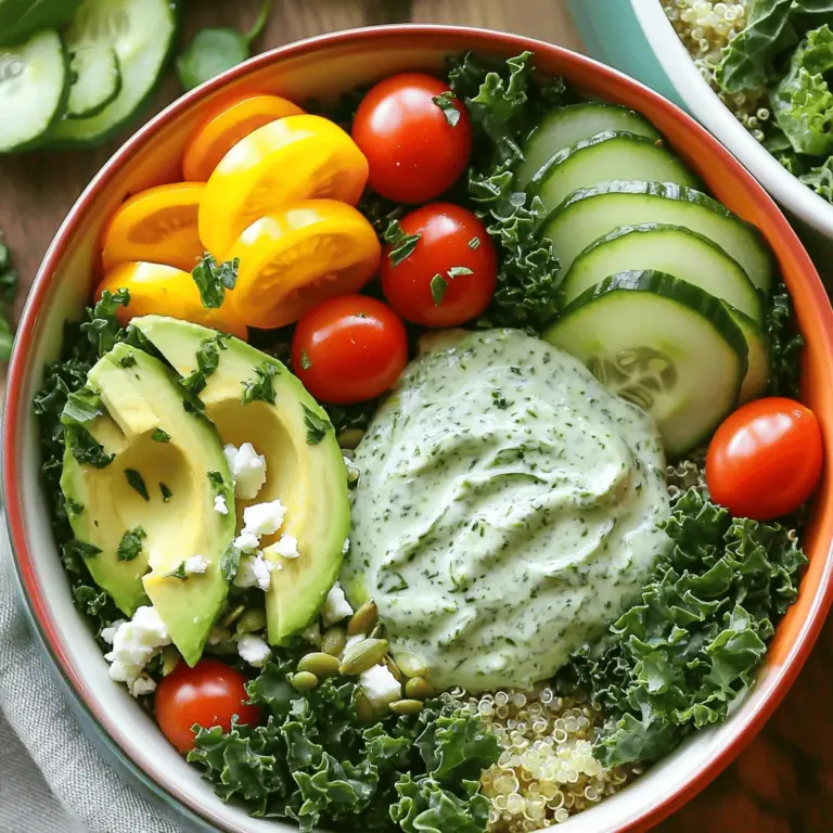 - 1 Tasse Quinoa, abgespült - 2 Tassen Gemüsebrühe - 1 Tasse Kichererbsen, gekocht oder aus der Dose - 1 Tasse Grünkohl, gehackt - 1 Avocado, in Scheiben geschnitten - 1 Tasse Gurke, gewürfelt - 1/2 Tasse Kirschtomaten, halbiert Die Hauptbestandteile deiner Grüne Göttin Power Bowls sind nahrhaft und lecker. Quinoa ist eine großartige Basis. Sie ist reich an Proteinen und Ballaststoffen. Gemüsebrühe gibt der Quinoa Geschmack und macht sie besonders. Kichererbsen liefern zusätzliches Protein und sind sehr sättigend. Grünkohl bringt viele Vitamine mit. Er ist perfekt für eine gesunde Ernährung. Die Avocado macht die Bowl cremig und lecker. Gurken bringen Frische hinein, und Kirschtomaten fügen süße Aromen hinzu. Alle Zutaten zusammen ergeben ein buntes und gesundes Gericht. - 1/2 Tasse griechischer Joghurt - 1/4 Tasse frische Petersilie - 1/4 Tasse frisches Basilikum - 1 Esslöffel Zitronensaft - 1 Knoblauchzehe - Salz und Pfeffer nach Geschmack Das Dressing ist einfach und schmeckt frisch. Griechischer Joghurt gibt eine cremige Basis. Frische Kräuter wie Petersilie und Basilikum bringen viel Geschmack. Zitronensaft sorgt für einen spritzigen Kick. Knoblauch fügt einen tollen Geschmack hinzu, der gut zu den anderen Zutaten passt. Mit Salz und Pfeffer rundest du das Dressing perfekt ab. Für das vollständige Rezept kannst du die [Full Recipe] ansehen. Um die Quinoa perfekt zuzubereiten, bringe zuerst die Gemüsebrühe in einem mittelgroßen Topf zum Kochen. Füge dann die Quinoa hinzu und reduziere die Hitze. Decke den Topf ab und lasse die Mischung etwa 15 Minuten köcheln. Die Quinoa ist fertig, wenn sie locker und die gesamte Flüssigkeit aufgenommen ist. Während die Quinoa kocht, bereite das Grüne Göttin-Dressing vor. Gib griechischen Joghurt, frische Petersilie, Basilikum, Zitronensaft, Knoblauch sowie Salz und Pfeffer in einen Mixer. Püriere alles, bis es eine glatte, cremige Konsistenz hat. Du kannst die Gewürze nach deinem Geschmack anpassen. Jetzt kommt der spaßige Teil! In einer großen Schüssel vermenge die gekochte Quinoa, Kichererbsen, gehackten Grünkohl, gewürfelte Gurke und halbierte Kirschtomaten. Beträufle die Mischung mit Olivenöl und würze mit Salz und Pfeffer. Um die Bowls zusammenzustellen, gib eine großzügige Portion der Quinoa-Mischung in jede Schüssel. Garniere jede Schüssel mit Avocadoscheiben, zerbröckeltem Feta-Käse und einer Prise Sonnenblumenkerne. Vergiss nicht, das Grüne Göttin-Dressing über jede Schüssel zu träufeln, um den Geschmack zu verstärken. Du findest die kompletten Details in der [Full Recipe]. Um deine Grüne Göttin Power Bowls zu perfektionieren, achte auf die Farben. Bunte Zutaten machen deine Bowls ansprechend. Wähle frisches Gemüse in verschiedenen Farben. Zum Beispiel, kombiniere grünen Grünkohl mit roten Kirschtomaten. Das sieht nicht nur toll aus, sondern macht auch Spaß beim Essen. Die Anordnung der Zutaten ist wichtig. Lege die Kichererbsen an die Seite der Quinoa. Die Avocadoscheiben sollten auf die Oberseite der Bowl. So bleibt alles schön sichtbar. Du kannst auch kreativ mit Toppings sein. Füge geröstete Nüsse oder frische Kräuter hinzu. Diese kleinen Extras machen einen großen Unterschied. Die Gewürze sind der Schlüssel zu jedem Gericht. Probiere verschiedene Kräuter aus. Petersilie, Basilikum oder sogar Minze bringen neuen Geschmack. Du kannst auch Gewürze wie Kreuzkümmel oder Paprika verwenden. Diese geben deiner Bowl den besonderen Kick. Saisonales Gemüse ist eine tolle Wahl. Im Frühling sind Spargel und Radieschen frisch. Im Herbst kannst du Kürbis oder Rüben nutzen. So bleibt deine Bowl spannend und lecker. Achte darauf, die Gewürze deinem Geschmack anzupassen. So wird jedes Mal eine andere, leckere Bowl kreiert. Für das vollständige Rezept siehe [Full Recipe]. {{image_4}} Für vegane Power Bowls gibt es tolle Alternativen. Ersetze den Feta-Käse durch zerdrückte Avocado oder Cashew-Creme. Beide geben eine cremige Textur. Ein veganer Joghurt aus Kokos oder Soja kann den griechischen Joghurt ersetzen. Er sorgt für den gleichen frischen Geschmack. Kichererbsen sind eine super Wahl. Du kannst sie auch durch Tofu ersetzen. Tofu hat einen milden Geschmack und nimmt die Aromen gut auf. Einfach den Tofu würfeln und anbraten. Das gibt deinen Bowls einen tollen Crunch. Wenn du mehr Protein willst, füge Hähnchen oder Lachs hinzu. Beides schmeckt gut in diesen Bowls. Koche das Hähnchen einfach in der Pfanne oder grille den Lachs. Schneide es in Stücke und lege es auf die Quinoa-Mischung. Nüsse und Samen sind auch eine gute Wahl. Mandeln, Walnüsse oder Kürbiskerne geben einen tollen Biss und mehr Nährstoffe. Streue sie einfach über deine Bowls. So machst du deine Grüne Göttin Power Bowl noch nahrhafter. Probier die verschiedenen Variationen aus und finde deine Lieblingskombination! Um die Grüne Göttin Power Bowls frisch zu halten, lagern Sie sie in einem luftdichten Behälter. Das schützt die Zutaten vor Luft und Feuchtigkeit. Kühlen Sie die Bowls im Kühlschrank, um die Frische zu bewahren. Es ist wichtig, die Bowls nicht länger als drei Tage aufzubewahren. Wenn Sie Reste haben, trennen Sie das Dressing von den Bowls. So bleibt das Gemüse knackig und die Quinoa weich. Die Haltbarkeit hängt von den Zutaten ab. Frische Kräuter und Avocado sind empfindlich. Verwenden Sie sie schnell, um den besten Geschmack zu haben. Kichererbsen und Quinoa sind länger haltbar. Um Verderb zu vermeiden, prüfen Sie regelmäßig den Zustand der Zutaten. Wenn etwas müde aussieht oder nicht gut riecht, entsorgen Sie es. So genießen Sie immer frische und schmackhafte Bowls. Um deine Grüne Göttin Power Bowls proteinreicher zu machen, füge einige einfache Zutaten hinzu. Hier sind ein paar Ideen: - Hähnchenbrust: Gegrillte oder gebratene Hähnchenbrust ist eine tolle Quelle. - Lachs: Gegrillter Lachs bringt nicht nur Protein, sondern auch gesunde Fette. - Tofu: Für vegane Bowls kann Tofu eine wunderbare Option sein. - Nüsse: Mandeln oder Walnüsse sind eine knackige Ergänzung. - Quark: Ein Löffel Quark gibt extra Protein und Cremigkeit. Diese Zutaten machen deine Bowls nicht nur nahrhafter, sondern auch köstlicher. Wenn du Abwechslung bei deinem Dressing suchst, probiere diese Ideen aus: - Balsamico-Vinaigrette: Eine Mischung aus Balsamico-Essig und Olivenöl ist einfach und lecker. - Tahini-Dressing: Mische Tahini mit Zitronensaft und Wasser für einen nussigen Geschmack. - Senf-Dressing: Senf, Honig und Olivenöl ergeben ein süß-scharfes Dressing. - Avocado-Dressing: Püriere eine Avocado mit Zitrone und Joghurt für eine cremige Variante. - Joghurt-Dressing: Verwende verschiedene Kräuter mit Joghurt für einen frischen Geschmack. Diese Dressings bringen neue Aromen und machen jede Bowl einzigartig. Ja, du kannst die Grüne Göttin Power Bowls im Voraus zubereiten. Hier sind einige Tipps: - Zutaten vorbereiten: Koche die Quinoa und schneide das Gemüse am Vorabend. - Lagerung: Bewahre die vorbereiteten Zutaten in separaten Behältern im Kühlschrank auf. - Montage: Stelle die Bowls erst kurz vor dem Servieren zusammen. So bleibt alles frisch. - Haltbarkeit: Im Kühlschrank halten sie sich 3-4 Tage, aber frisches Gemüse schmeckt besser. Mit diesen Tipps kannst du gesunde Mahlzeiten für die Woche planen. Zusammenfassend haben wir eine bunte Bowl mit Quinoa, Gemüse und einem köstlichen Dressing behandelt. Du hast gelernt, wie man die Quinoa kocht und das Dressing aus Joghurt und Kräutern zubereitet. Zudem haben wir Tipps gegeben, um deine Bowls zu perfektionieren und anzupassen. Experimentiere mit verschiedenen Zutaten, um neue Variationen zu entdecken. Denke an die richtige Lagerung für die Frische und das Erlebnis. Kreiere deine eigenen gesunden Bowls und genieße sie jederzeit!