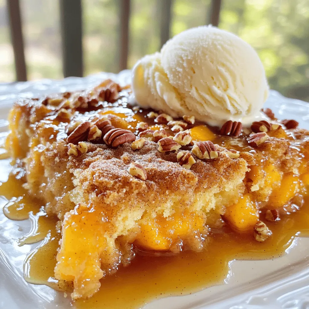 Für diesen leckeren Dump Cake brauchst du einige Hauptzutaten. Hier sind sie: - 2 Dosen (je 425 g) geschnittene Pfirsiche im Sirup, abgetropft - 1 Tasse frische oder gefrorene Pfirsiche, gewürfelt - 1 Box (ca. 430 g) Gelbes Kuchenmehl - 115 g ungesalzene Butter, geschmolzen - 1 Teelöffel Zimt - 1 Teelöffel Vanilleextrakt - 60 g brauner Zucker - 75 g gehackte Pekannüsse (optional) - Schlagsahne oder Vanilleeis zum Servieren (optional) Diese Zutaten machen den Dump Cake besonders saftig und süß. Die Kombination von frischen und Dosenpfirsichen bringt die besten Aromen hervor. Du kannst frische oder gefrorene Pfirsiche verwenden. Frische Pfirsiche sind am besten, wenn sie in Saison sind. Sie bringen viel Geschmack. Achte darauf, die Pfirsiche gut zu schälen und zu würfeln. Wenn du gefrorene Pfirsiche nimmst, lass sie vorher auftauen und abtropfen. So bleibt der Kuchen nicht zu nass. Beide Optionen sind lecker. Zusätzliche Zutaten können den Geschmack verbessern. Zimt gibt eine warme Note. Vanilleextrakt bringt Süße. Brauner Zucker macht den Cake karamellig und reichhaltig. Wenn du Pekannüsse hinzufügst, bekommst du einen tollen Crunch. Außerdem kannst du Schlagsahne oder Vanilleeis darauf geben. Das macht das Dessert noch besser. Für das vollständige Rezept, schau dir die [Full Recipe] an. Beginne mit den Dosenpfirsichen. Öffne zwei Dosen geschnittene Pfirsiche und lasse den Sirup ab. Verteile die Pfirsiche gleichmäßig in einer großen Auflaufform. Ich benutze eine 23x33 cm große Form. Diese Form gibt genug Platz für die anderen Zutaten. Füge dann frische oder gefrorene Pfirsiche hinzu. Würfle sie, wenn sie frisch sind. Diese zusätzlichen Pfirsiche bringen mehr Geschmack und Frische in dein Dessert. Jetzt kommt die süße Mischung. In einer kleinen Schüssel mische den braunen Zucker mit dem Zimt. Streue diese Mischung gleichmäßig über die Pfirsiche. Das sorgt für einen tollen Geschmack, wenn das Dessert backt. Nächster Schritt: das Gelbe Kuchenmehl. Öffne die Box und streue das Mehl gleichmäßig über die Pfirsiche. Achte darauf, dass alles gut bedeckt ist. Das Mehl wird beim Backen die Feuchtigkeit aufnehmen und die schöne Kruste bilden. Jetzt ist die Butter dran. Schmelze 115 g ungesalzene Butter in einem Topf oder in der Mikrowelle. Träufle die geschmolzene Butter gleichmäßig über das Mehl. So wird alles gut verbunden. Wenn du magst, füge die gehackten Pekannüsse hinzu. Sie geben einen schönen Crunch. Heize deinen Ofen auf 175°C vor. Stelle die Auflaufform in den Ofen und backe sie für 35-40 Minuten. Achte darauf, dass die Oberfläche goldbraun ist. Du wirst sehen, wie die Ränder blubbern, wenn es fertig ist. Nach dem Backen nimm die Form aus dem Ofen und lasse sie etwa 10 Minuten abkühlen. Das hilft, die Aromen zu setzen. Es ist auch wichtig, damit du dir nicht die Zunge verbrennst, wenn du es servierst. Für das vollständige Rezept und weitere Details, schau dir das Rezept an: [Full Recipe]. Ein häufiges Problem ist, dass die Oberseite des Cakes zu trocken wird. Achte darauf, dass du die geschmolzene Butter gleichmäßig verteilst. Wenn du die Butter nicht gut verteilst, kann der Kuchen ungleichmäßig backen. Ein weiterer Fehler ist, nicht genug Obst zu verwenden. Mehr Pfirsiche sorgen für mehr Saftigkeit und Geschmack. Überprüfe auch die Backzeit. Jeder Ofen ist anders, daher kann die Backzeit variieren. Um den Geschmack zu verstärken, füge frische Pfirsiche hinzu. Kombiniere die frischen und Dosenpfirsiche für mehr Textur. Zimt und Vanilleextrakt sind auch wichtig. Diese beiden Zutaten bringen die Aromen der Pfirsiche hervor. Du kannst auch eine Prise Muskatnuss hinzufügen. Das gibt dem Kuchen eine zusätzliche Geschmacksnote. Die perfekte Konsistenz ist wichtig für einen Dump Cake. Du willst, dass die Kruste knusprig und die Füllung saftig ist. Achte darauf, das Kuchenmehl gleichmäßig auf die Pfirsiche zu streuen. Das verhindert, dass der Kuchen zu feucht wird. Wenn du die Butter gleichmäßig über das Mehl träufelst, wird die Kruste schön goldbraun. Lass den Kuchen nach dem Backen kurz abkühlen. Das hilft, die Konsistenz zu festigen. Für das vollständige Rezept, schaue dir den Pfirsichparadies-Dump-Cake an. {{image_4}} Du kannst viele andere Obstsorten in einem Dump Cake verwenden. Äpfel, Kirschen und Beeren sind tolle Alternativen. Äpfel geben eine süße und saftige Note. Kirschen bringen eine schöne Säure. Beeren, wie Himbeeren oder Blaubeeren, fügen einen frischen Geschmack hinzu. Probiere auch Ananas oder Mango für eine tropische Note. Du kannst die Früchte sogar mischen, um neue Geschmäcker zu entdecken. Wenn du nach einer veganen Version suchst, gibt es einfache Alternativen. Ersetze die Butter durch Kokosöl oder vegane Margarine. Verwende pflanzliche Milch anstelle von Kuhmilch, wenn du sie brauchst. Achte darauf, dass alle anderen Zutaten vegan sind. Du kannst auch einen Ei-Ersatz wie Apfelmus oder Leinsamen verwenden, um die Konsistenz zu verbessern. Für eine glutenfreie Variante wähle glutenfreies Kuchenmehl. Viele Marken bieten gute Mischungen an. Achte darauf, dass alle verwendeten Zutaten glutenfrei sind. Du kannst auch Mandelmehl oder Kokosmehl verwenden, um dem Kuchen einen neuen Geschmack zu geben. Diese Mehle sorgen für eine tolle Textur. Vermeide Weizenmehl, um glutenfrei zu bleiben. Wenn du mehr über den Pfirsichparadies-Dump-Cake erfahren möchtest, schau dir das Full Recipe an. Um deinen Pfirsichparadies-Dump-Cake frisch zu halten, musst du ihn richtig lagern. Lass den Cake nach dem Backen auf Raumtemperatur abkühlen. Decke ihn dann mit Frischhaltefolie oder Aluminiumfolie ab. So bleibt er saftig und lecker. Lagere den Cake im Kühlschrank, wenn du ihn nicht sofort isst. Er bleibt so für bis zu fünf Tage frisch. Das Einfrieren ist eine tolle Option, wenn du den Cake länger aufbewahren möchtest. Lass den Kuchen ganz abkühlen. Schneide ihn in Portionen und lege die Stücke in luftdichte Behälter oder Gefrierbeutel. Vergiss nicht, das Datum darauf zu schreiben. So weißt du, wann du ihn gemacht hast. Der Dump Cake kann bis zu drei Monate im Gefrierschrank bleiben. Zum Auftauen, lege die Portionen einfach in den Kühlschrank über Nacht. Um den Dump Cake wieder aufzuwärmen, gibt es einen einfachen Trick. Du kannst ihn in der Mikrowelle oder im Ofen aufwärmen. Für die Mikrowelle, erhitze ein Stück für etwa 30 Sekunden. Überprüfe, ob es warm genug ist. Für den Ofen, heize ihn auf 175°C vor und lege den Cake in eine Auflaufform. Erwärme ihn für etwa 10 bis 15 Minuten. So schmeckt er fast wie frisch gebacken! Wenn du möchtest, füge etwas Schlagsahne oder Eis hinzu, um das Erlebnis zu verbessern. Die Zubereitung des Pfirsichparadies-Dump-Cakes dauert nur 10 Minuten. Danach backt er etwa 35 bis 40 Minuten im Ofen. Insgesamt bist du in etwa 50 Minuten fertig. Das ist schnell und einfach, perfekt für einen spontanen Dessert-Hunger! Ja, du kannst frische Pfirsiche verwenden. Sie geben dem Kuchen einen frischen Geschmack. Achte darauf, sie gut zu schälen und in kleine Stücke zu schneiden. Verwende etwa 1 Tasse gewürfelte frische Pfirsiche. Ihr Geschmack wird den Kuchen noch besser machen. Zu deinem Pfirsichparadies-Dump-Cake passen viele Beilagen. Hier sind einige Ideen: - Vanilleeis für einen schönen Kontrast. - Schlagsahne für mehr Cremigkeit. - Ein Spritzer Pfirsichsirup für extra Süße. - Ein Zweig frische Minze für die Deko. Diese Beilagen machen deinen Kuchen noch leckerer und schöner! Der Pfirsichparadies-Dump-Cake ist einfach und lecker. Wir haben die Hauptzutaten und die Optionen für Pfirsiche besprochen. Ich habe auch eine Schritt-für-Schritt-Anleitung gegeben, um Fehler zu vermeiden und den Geschmack zu verbessern. Variationen wie vegane und glutenfreie Alternativen erweitern die Möglichkeiten. Die richtige Lagerung sorgt für Frische und Haltbarkeit. Mit diesen Tipps gelingt Ihr Dump Cake garantiert! Viel Spaß beim Ausprobieren!