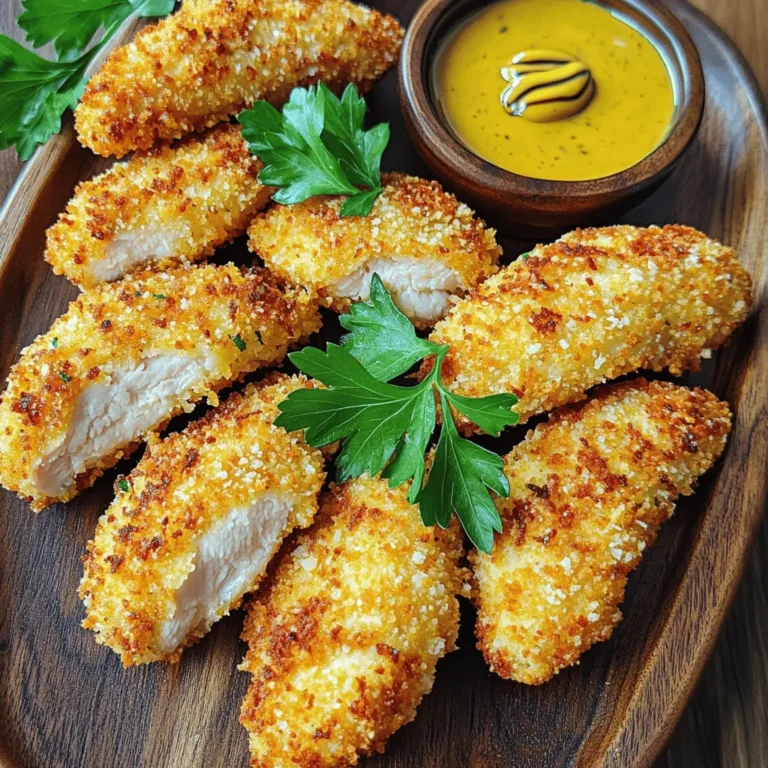 Für die perfekten knusprigen Hähnchenteile brauchst du einige Hauptzutaten. Diese sind: - 450 g Hähnchenbrust, in Streifen geschnitten - 240 ml Buttermilch Die Hähnchenbrust gibt dir das Fleisch, das du für die Tenders benötigst. Die Buttermilch sorgt für zartes Fleisch und hilft der Panade, gut zu haften. Die Gewürze machen den Geschmack aus. Hier sind die Zutaten für die Marinade: - 1 Teelöffel Knoblauchpulver - 1 Teelöffel Paprika - 1 Teelöffel Zwiebelpulver - 1 Teelöffel Salz - 0,5 Teelöffel schwarzer Pfeffer Diese Gewürze sorgen für einen tollen Geschmack. Mische sie mit der Buttermilch. Lass die Hähnchenstreifen in dieser Mischung ruhen. Das gibt den Tenders Aroma und macht sie saftig. Jetzt kommt der spaßige Teil: die Panade. Du benötigst: - 1 Tasse Paniermehl (Panko für extra Knusprigkeit) - 120 g geriebener Parmesan - Kochspray Die Kombination aus Panko und Parmesan gibt dir eine extra knusprige Schicht. Das Kochspray hilft, die Hähnchenstreifen während des Frittierens knusprig zu halten. Für die vollständige Anleitung und weitere Tipps, schau dir das [Full Recipe] an. Um die Marinade zuzubereiten, nehmen Sie eine große Schüssel. Geben Sie die Buttermilch hinein. Fügen Sie dann Knoblauchpulver, Paprika, Zwiebelpulver, Salz und schwarzen Pfeffer hinzu. Rühren Sie alles gut um. Achten Sie darauf, dass die Gewürze gleichmäßig verteilt sind. Diese Marinade gibt dem Hähnchen viel Geschmack. Jetzt kommen die Hähnchenstreifen ins Spiel. Legen Sie sie in die Buttermilchmischung. Stellen Sie sicher, dass jedes Stück gut bedeckt ist. Decken Sie die Schüssel ab und stellen Sie sie in den Kühlschrank. Lassen Sie die Hähnchenstreifen mindestens 30 Minuten marinieren. Sie können sie auch bis zu 2 Stunden marinieren. Je länger sie marinieren, desto besser wird der Geschmack. Nach der Marinierzeit nehmen Sie die Hähnchenstreifen heraus. Lassen Sie die überschüssige Marinade abtropfen. Nehmen Sie eine separate Schüssel und mischen Sie Paniermehl mit geriebenem Parmesan. Wälzen Sie jedes Hähnchenstück in der Mischung. Drücken Sie leicht, damit die Panade gut haftet. Achten Sie darauf, dass die Hähnchenteile gleichmäßig beschichtet sind. Das sorgt für eine schöne, knusprige Textur beim Frittieren. Für das vollständige Rezept schauen Sie sich bitte die [Full Recipe] an. Um den perfekten Crunch zu erreichen, verwende Panko-Paniermehl. Panko gibt den Hähnchenteilen eine luftige Textur. Du kannst auch geriebenen Parmesan hinzufügen. Er sorgt für zusätzlichen Geschmack und ein knuspriges Finish. Drücke die Panade gut an, bevor du die Stücke in den Air Fryer legst. So bleibt die Panade beim Frittieren besser haften. Die richtige Temperatur ist entscheidend. Stelle den Air Fryer auf 200°C ein. Diese Temperatur sorgt für goldbraune Hähnchenstreifen. Gar die Hähnchenteile für 10 bis 12 Minuten. Wende sie einmal, um gleichmäßige Knusprigkeit zu erreichen. Die genaue Zeit kann je nach Dicke der Streifen variieren. Überprüfe die Garzeit, um sicherzustellen, dass sie gut durchgegart sind. Kochspray ist dein bester Freund für extra Knusprigkeit. Sprühe eine dünne Schicht auf die panierten Hähnchenteile, bevor du sie in den Air Fryer gibst. Das Spray hilft dabei, die Oberflächen zu bräunen und knusprig zu machen. Achte darauf, dass du es gleichmäßig aufträgst. So bekommst du ein köstliches Ergebnis, das du lieben wirst. {{image_4}} Wenn du glutenfreie Hähnchenteile magst, gibt es gute Alternativen. Verwende anstelle von normalem Paniermehl glutenfreies Paniermehl oder gemahlene Mandeln. Diese Optionen geben dir eine leckere und knusprige Textur. Achte darauf, dass alle anderen Zutaten auch glutenfrei sind. So kannst du ganz einfach eine glutenfreie Version genießen. Für den scharfen Kick kannst du Chili-Pulver in die Panade geben. Mische etwa einen Esslöffel Chili-Pulver mit dem Paniermehl und Parmesan. Das gibt deinen Hähnchenteilen eine tolle Schärfe. Du kannst auch andere Gewürze wie Cayennepfeffer hinzufügen, um die Hitze zu erhöhen. So wird jedes Stück zu einem aufregenden Geschmackserlebnis. Wenn du eine vegetarische Option suchst, probiere Tofu oder Blumenkohl. Schneide den Tofu in Streifen oder den Blumenkohl in Röschen. Mariniere sie wie das Hähnchen in der Buttermilchmischung. Dann wälze sie in der Paniermischung und gare sie im Air Fryer wie gewohnt. Diese Alternativen sind nicht nur lecker, sondern auch gesund und sättigend. Sie bieten eine tolle Abwechslung in deinem Menü. Um die Reste deiner Hähnchenteile richtig zu lagern, lasse sie zuerst abkühlen. Lege sie dann in einen luftdichten Behälter. Du kannst auch Frischhaltefolie verwenden. Achte darauf, dass die Hähnchenteile nicht übereinander liegen. So bleiben sie knusprig. Lagere sie im Kühlschrank, um die Frische zu bewahren. Wenn du die Hähnchenteile aufwärmen möchtest, benutze den Air Fryer. Stelle ihn auf 180°C (350°F). Lege die Hähnchenstücke in den Korb und wärme sie für etwa 5 bis 7 Minuten auf. So bleiben sie knusprig und lecker. Du kannst auch einen Toasterofen nutzen, wenn du keinen Air Fryer hast. Im Kühlschrank sind die Hähnchenteile etwa 3 bis 4 Tage haltbar. Achte darauf, sie gut verpackt zu halten. Wenn du sie länger aufbewahren möchtest, friere sie ein. Im Gefrierschrank sind sie bis zu 3 Monate haltbar. Zum Einfrieren lege die Hähnchenstücke in einen Gefrierbeutel. Drücke die Luft heraus, um Gefrierbrand zu vermeiden. Die Hähnchenteile müssen 10-12 Minuten im Air Fryer bleiben. Es ist wichtig, sie goldbraun zu garen. Die genaue Zeit kann variieren, je nach Größe der Stücke. Prüfe die Hähnchenstücke nach 10 Minuten. Sie sollten innen heiß und saftig sein. Ein Fleischthermometer zeigt 75°C an, wenn sie fertig sind. Ja, du kannst die Marinade im Voraus machen. Bereite sie bis zu 24 Stunden vorher vor. Das gibt dem Hähnchen mehr Zeit, die Aromen aufzunehmen. Lagere die Marinade in einem luftdichten Behälter im Kühlschrank. Wenn du bereit bist, das Hähnchen zu marinieren, einfach die Hähnchenstreifen hinzufügen und gut vermengen. Eine nicht knusprige Panade könnte mehrere Gründe haben. Zum einen kann zu viel Feuchtigkeit an den Hähnchenstücken haften bleiben. Stelle sicher, dass du das Hähnchen gut abtropfen lässt, bevor du es in die Panade wälzt. Auch die Temperatur des Air Fryers ist wichtig; er muss gut vorgeheizt sein. Verwende Panko in deiner Panade für mehr Knusprigkeit. Ein Sprühnebel aus Kochspray hilft ebenfalls, die Panade schön knusprig zu machen. Um knusprige Hähnchenteile zuzubereiten, haben wir die besten Zutaten, Tipps und Variationen besprochen. Eine gute Marinade ist wichtig. Achte auf die richtige Temperatur für den perfekten Crunch. Du kannst auch kreative Varianten mit Tofu oder Blumenkohl ausprobieren. Reste lassen sich einfach lagern und aufwärmen. Denk daran, die Marinade im Voraus zuzubereiten, wenn es dir passt. Mit diesen Schritten wirst du leckere Hähnchenteile zaubern. Experimentiere weiter, um deine perfekte Version zu finden.