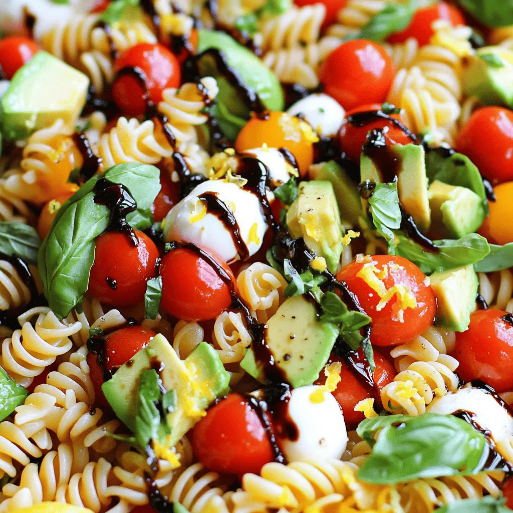 Für den perfekten Caprese Pasta Salad brauchen wir einige Hauptzutaten: - 225 g Fusilli oder Rotini Pasta - 250 g Kirschtomaten, halbiert - 250 g frische Mozzarellakugeln (Bocconcini), halbiert - 1 Tasse frische Basilikumblätter, grob zerrissen Diese Zutaten geben dem Salat eine schöne Balance aus Geschmack und Textur. Die Pasta sorgt für die Basis, während die Kirschtomaten und Mozzarella für Frische und Cremigkeit sorgen. Basilikum bringt das italienische Flair mit seinem herrlichen Aroma. Um den Salat interessanter zu machen, kannst du einige zusätzliche Zutaten hinzufügen: - 1 reife Avocado, gewürfelt - 3 Esslöffel Balsamico-Glasur - 2 Esslöffel natives Olivenöl extra - Salz und Pfeffer nach Geschmack - 1 Teelöffel Knoblauchpulver - Abrieb von 1 Zitrone Die Avocado fügt eine cremige Note hinzu. Die Balsamico-Glasur bringt Süße und Tiefe. Das Olivenöl macht alles geschmeidig. Knoblauchpulver und Zitronenabrieb geben zusätzlichen Geschmack. Die Hauptzutaten sind nicht nur lecker, sondern auch gesund. Hier sind einige Nährstoffe, die du in deinem Salat findest: - Pasta: Energielieferant, reich an Kohlenhydraten. - Kirschtomaten: Voller Vitamine wie C und K. - Mozzarella: Bietet Calcium und Protein. - Basilikum: Enthält Antioxidantien und Vitamine. Zusätzlich bringen die Avocado und das Olivenöl gesunde Fette mit. Diese Nährstoffe machen den Caprese Pasta Salad zu einer nahrhaften Wahl. Probiere es aus! Du findest das gesamte Rezept in der [Full Recipe]. Kochen Sie die Pasta gemäß der Packungsanweisung. Achten Sie darauf, dass sie al dente ist. Nach dem Kochen lassen Sie die Pasta abtropfen. Spülen Sie die Pasta unter kaltem Wasser ab. So stoppen Sie den Garvorgang und kühlen die Pasta schnell ab. Nehmen Sie eine große Schüssel. Kombinieren Sie die abgekühlte Pasta, halbierte Kirschtomaten und Mozzarellakugeln. Fügen Sie die grob zerrissenen Basilikumblätter hinzu. Seien Sie vorsichtig, wenn Sie die gewürfelte Avocado hinzufügen. Sie sollte ganz bleiben und nicht zerdrückt werden. In einer kleinen Schüssel vermengen Sie die Balsamico-Glasur, Olivenöl, Knoblauchpulver und Zitronenabrieb. Fügen Sie Salz und Pfeffer nach Geschmack hinzu. Rühren Sie die Mischung gut um, bis alles gut kombiniert ist. Gießen Sie das Dressing gleichmäßig über den Salat. Mischen Sie alles vorsichtig, damit die Zutaten gleichmäßig bedeckt sind. Lassen Sie den Salat für mindestens 30 Minuten im Kühlschrank ziehen. So vermischen sich die Aromen gut. Für eine detaillierte Anleitung können Sie das [Full Recipe] betrachten. Um die perfekte Konsistenz zu erreichen, koche die Pasta nur bis sie al dente ist. Das bedeutet, sie sollte weich, aber noch einen kleinen Biss haben. Nach dem Kochen spüle die Pasta unter kaltem Wasser ab. So stoppst du den Garprozess und verhinderst, dass sie matschig wird. Achte darauf, die Pasta nicht zu lange zu kochen. Sie sollte frisch und knackig bleiben. Frische Zutaten machen den Unterschied. Wähle reife Kirschtomaten und frische Mozzarella. Die Basilikumblätter sollten grün und knackig sein. Wenn du die Zutaten schneidest, tue dies vorsichtig, um ihre Frische zu bewahren. Verwende hochwertige Olivenöl und Balsamico-Glasur für den besten Geschmack. Du kannst auch die Avocado kurz vor dem Servieren hinzufügen, damit sie nicht braun wird. Für vegetarische Optionen kannst du die Mozzarella durch pflanzliche Alternativen ersetzen. Wenn du glutenfrei kochen möchtest, wähle glutenfreie Pasta. Um den Salat leichter zu machen, kannst du die Avocado weglassen oder die Menge reduzieren. Für eine proteinreiche Variante füge gegrilltes Hähnchen oder Kichererbsen hinzu. Das Rezept ist flexibel und lässt sich leicht anpassen. Gerne kannst du das [Full Recipe] zurate ziehen, um alle Details zu erfahren. {{image_4}} Der Caprese Pasta Salad ist von Natur aus vegetarisch. Um ihn vegan zu machen, ersetzen Sie die Mozzarella-Kugeln durch pflanzliche Alternativen. Es gibt viele leckere Optionen aus Cashew oder Kokosnuss. Diese bieten einen ähnlichen Geschmack und eine ähnliche Textur. Auch die Balsamico-Glasur ist oft vegan. Achten Sie auf die Zutaten, um sicherzugehen. Um mediterrane Aromen in den Salat zu bringen, fügen Sie Oliven oder getrocknete Tomaten hinzu. Diese Zutaten bringen mehr Tiefe und Geschmack. Sie können auch Artischockenherzen oder Kapern verwenden. Diese Zutaten passen perfekt zu den frischen Tomaten und dem Basilikum. Ein wenig Feta-Käse gibt dem Salat eine salzige Note und macht ihn noch schmackhafter. Nutzen Sie saisonale Zutaten für mehr Frische. Im Sommer sind reife Pfirsiche oder Melonen großartig. Im Herbst können Sie geröstete Kürbisstücke hinzufügen. Diese Zutaten machen den Salat bunt und interessant. Achten Sie darauf, die Aromen gut zu kombinieren. So bleibt der Salat leicht und frisch. Für das vollständige Rezept schauen Sie sich die Anleitung an. Der beste Ort für Ihren Caprese Pasta Salad ist der Kühlschrank. Lagern Sie ihn in einem luftdichten Behälter. So bleibt der Salat frisch und die Aromen gut erhalten. Im Kühlschrank hält sich der Salat etwa 3 bis 4 Tage. Nach dieser Zeit verliert er seinen Geschmack und die Zutaten können matschig werden. Überprüfen Sie immer das Aussehen und den Geruch, bevor Sie ihn essen. Wenn Sie den Salat wieder aufbereiten wollen, fügen Sie etwas frisches Dressing hinzu. Das bringt die Aromen zurück. Falls die Avocado braun geworden ist, entfernen Sie sie und fügen Sie frische Stücke hinzu. So sieht der Salat wieder appetitlich aus. Ja, du kannst die Pasta im Voraus kochen. Koche die Fusilli oder Rotini einfach bis sie al dente sind. Lass sie dann abkühlen und bewahre sie in einem luftdichten Behälter im Kühlschrank auf. So sparst du Zeit, wenn du den Salat zubereiten möchtest. Achte darauf, die Pasta gut abzuspülen, um ein Verkleben zu vermeiden. Um den Salat für eine größere Gruppe anzupassen, verdopple einfach alle Zutaten. Du kannst auch mehr Gemüse wie Paprika oder Gurken hinzufügen. Das bringt mehr Farbe und Geschmack. Bereite das Dressing separat vor und füge es kurz vor dem Servieren hinzu. So bleibt der Salat frisch und knackig. Zu Caprese Pasta Salad passen viele Beilagen gut. Hier sind einige Vorschläge: - Gegrilltes Hähnchen für mehr Protein - Knuspriges Brot oder Focaccia - Ein frischer Blattsalat mit Zitronendressing - Bruschetta mit frischen Tomaten und Basilikum Diese Beilagen ergänzen den Salat perfekt und machen das Essen noch schmackhafter. Der Caprese Pasta Salad ist einfach und lecker. Wir haben die Hauptzutaten, zusätzliche Variationen und Nährstoffe entdeckt. Ich habe dir eine Schritt-für-Schritt-Anleitung gegeben, um die Pasta perfekt zuzubereiten und leckere Dressings zu machen. Tipps zur Konsistenz, frischen Zutaten und diätgerechten Anpassungen helfen dir weiter. Denke daran, die verschiedenen Variationen und Aufbewahrungsmöglichkeiten zu nutzen. So bleibt der Salat frisch und schmackhaft. Dieser Salat passt gut für jedes Essen, egal ob du allein oder mit Freunden isst. Bereite ihn mit Freude vor und genieße jede Biss!