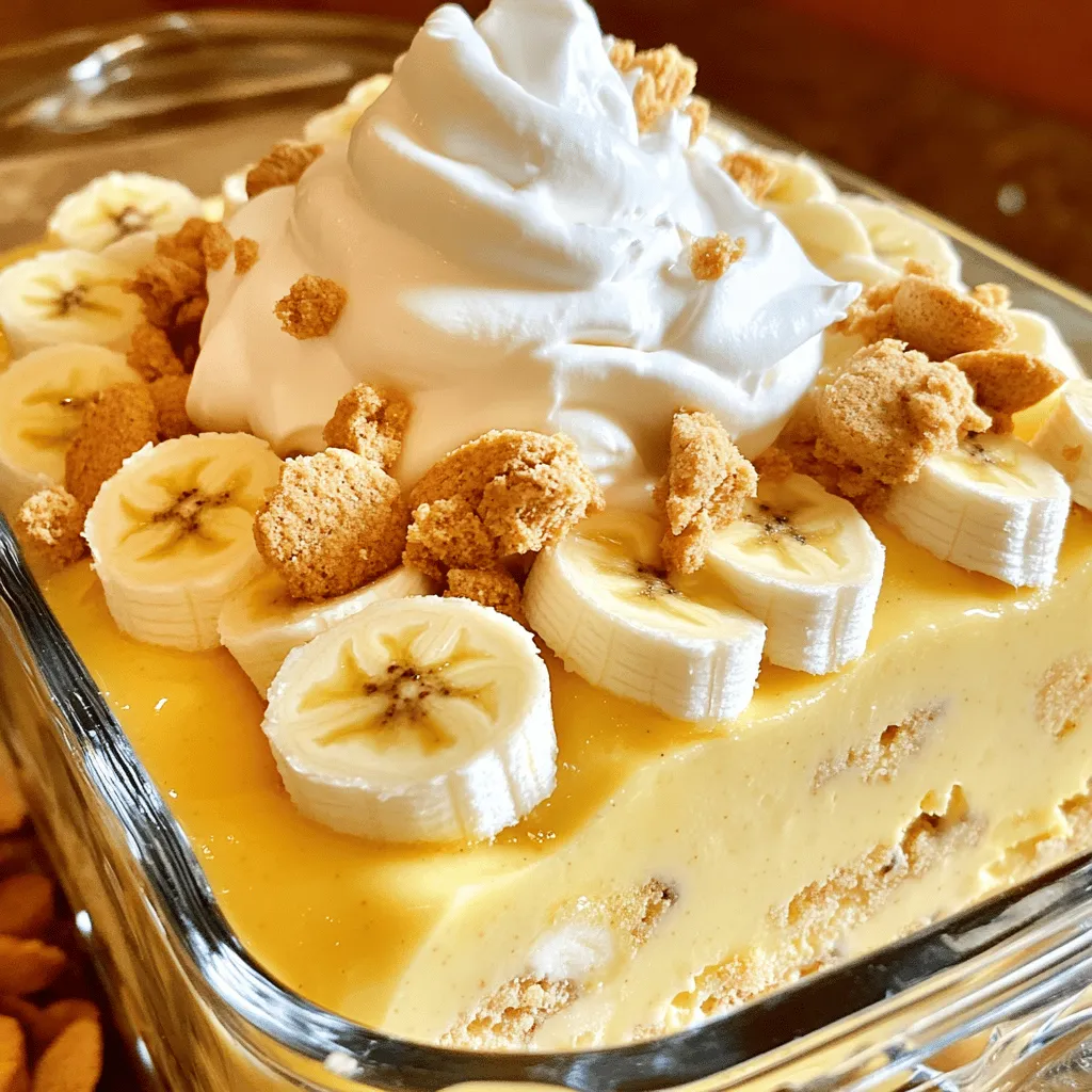 - 3 große, reife Bananen - 1 Tasse Kristallzucker - 4 Tassen Vollmilch Die Hauptzutaten sind einfach und leicht zu finden. Die Bananen müssen reif sein. So schmeckt der Pudding süß und frisch. Der Zucker sorgt für die richtige Süße. Vollmilch ist wichtig für die Cremigkeit. - 1/3 Tasse Maisstärke - 4 große Eigelbe - 1 Packung Nilla Wafers Die Maisstärke gibt dem Pudding seine dicke Konsistenz. Die Eigelbe helfen, den Pudding zu binden. Nilla Wafers sind perfekt für die Schichtung und den Crunch. Diese Zutaten machen den Pudding besonders lecker. - Schlagsahne zum Garnieren - 2 Esslöffel ungesalzene Butter - 2 Teelöffel Vanilleextrakt Die Schlagsahne ist die beste Garnierung. Sie macht das Dessert schön und lecker. Butter und Vanilleextrakt geben dem Pudding den letzten Schliff. Diese Zutaten sind das Geheimnis für den perfekten Geschmack. Wenn du alle Zutaten hast, bist du bereit für das Rezept. Du kannst die vollständige Anleitung im [Full Recipe] finden. Um den perfekten Bananenpudding zu machen, beginne ich mit der Puddingbasis. Ich nehme einen mittleren Topf und füge die trockenen Zutaten hinzu. Das sind Zucker, Maisstärke und Salz. Ich verrühre alles gut, bis es gleichmäßig aussieht. Dann gebe ich nach und nach die Vollmilch dazu. Dabei rühre ich ständig mit einem Schneebesen, um Klumpen zu vermeiden. Sobald alles gut vermischt ist, erhitze ich den Topf bei mittlerer Hitze. Ich rühre weiter, bis die Mischung dick wird und anfängt zu blubbern. Das dauert etwa 7 bis 10 Minuten. Jetzt kommt der aufregende Teil! Ich muss die Eigelbe temperieren. Dafür verquirle ich die Eigelbe in einer separaten Schüssel. Wenn die Milchmischung heiß ist, gieße ich langsam etwa eine Tasse davon in die Eigelbe. Ich rühre dabei ständig, damit sie nicht gerinnen. Danach gebe ich diese Mischung zurück in den Topf mit der restlichen Milchmischung. Ich koche weiter und rühre ständig, bis der Pudding noch dicker wird. Das dauert nur 2 bis 3 Minuten. Am Ende nehme ich den Topf vom Herd und rühre die Butter und den Vanilleextrakt ein, bis sie geschmolzen sind. Das Schichten macht richtig Spaß! Ich nehme eine große Servierform. Zuerst lege ich die Hälfte der Nilla Wafers als erste Schicht aus. Darauf kommen die Hälfte der Bananenscheiben. Dann gieße ich die Hälfte des Puddings darüber. Ich wiederhole das Ganze mit den restlichen Zutaten: Nilla Wafers, Bananenscheiben und den restlichen Pudding. Um eine Hautbildung zu verhindern, decke ich die Form mit Frischhaltefolie ab. Ich lasse den Pudding mindestens 4 Stunden oder über Nacht im Kühlschrank ruhen. So entfaltet sich der volle Geschmack. Um die perfekte Konsistenz für deinen Bananenpudding zu erreichen, ist das Temperieren der Eigelbe wichtig. Du willst, dass die Eigelbe warm werden, ohne zu kochen. Nimm eine Tasse von der heißen Milchmischung und gieße sie langsam in die Eigelbe. Rühre dabei gut um. Dadurch verhinderst du, dass die Eigelbe gerinnen. Eine langsame Hitzeeinwirkung hilft ebenfalls. Koche die Mischung bei mittlerer Hitze und rühre ständig. So wird der Pudding gleichmäßig dick und cremig. Die Kühlzeit ist entscheidend für den besten Geschmack. Lasse den Pudding mindestens vier Stunden im Kühlschrank. So können sich die Aromen gut entfalten. Wenn du die ganze Nacht wartest, ist der Pudding noch besser. Verwende Frischhaltefolie, um Hautbildung zu vermeiden. Drücke die Folie direkt auf die Oberfläche des Puddings. So bleibt er glatt und cremig. Garnierungsideen sind wichtig! Schlagsahne macht deinen Pudding besonders lecker. Du kannst auch zusätzliche Bananenscheiben oder zerbröselte Nilla Wafers darauf streuen. Für Beilagen passen frische Früchte gut. Ein Glas kalte Milch oder ein süßer Eistee ergänzt das Dessert perfekt. {{image_4}} Für einen schokoladigen Twist füge einfach Kakaopulver hinzu. Ich empfehle, etwa 1/4 Tasse Kakaopulver in die trockenen Zutaten zu mischen. Dies gibt deinem Pudding eine tiefere, reichhaltige Note. Um dem Ganzen mehr Textur zu geben, kannst du Schokoladencross hinzufügen. Das sorgt für einen tollen Crunch in jedem Löffel. Wenn du nach einer veganen Option suchst, kannst du pflanzliche Milchalternativen verwenden. Mandelmilch oder Hafermilch sind großartige Optionen. Um die cremige Konsistenz zu erreichen, nutze Chia-Samen als Verdickungsmittel. Mische 1/4 Tasse Chia-Samen mit 1 Tasse Wasser und lasse es einige Minuten quellen. So erhält dein Pudding die gewünschte Textur. Um deinem Pudding mehr Geschmack zu verleihen, kannst du Zimt oder Muskatnuss hinzufügen. Ein Teelöffel Zimt kann Wunder wirken. Du kannst auch fruchtige Ergänzungen wie Erdbeeren verwenden. Einfach einige frische Erdbeeren in Scheiben schneiden und zwischen den Schichten anordnen. So wird dein Bananenpudding noch fruchtiger und bunter. Um deinen Bananenpudding frisch zu halten, lege ihn in den Kühlschrank. Er bleibt bis zu vier Tage gut. Achte darauf, ihn in einem luftdichten Behälter zu lagern. Dies schützt ihn vor Gerüchen. Um Hautbildung zu vermeiden, decke den Pudding direkt mit Frischhaltefolie ab. Die Folie sollte die Oberfläche berühren. So bleibt der Pudding schön cremig. Du kannst Bananenpudding auch einfrieren. Fülle den Pudding in einen gefrierfesten Behälter. Lasse etwas Platz, da der Pudding beim Gefrieren expandiert. Decke den Behälter gut ab. So schützt du ihn vor Gefrierbrand. Zum Auftauen nimm den Pudding einfach aus dem Gefrierfach. Stelle ihn über Nacht in den Kühlschrank. Vermeide das Auftauen in der Mikrowelle, da dies die Textur beeinträchtigen kann. Die empfohlene Lagerung ist kühl und dunkel. Bei richtiger Lagerung bleibt der Pudding frisch. Wenn du einen seltsamen Geruch bemerkst oder die Textur sich ändert, wirf ihn weg. Solche Zeichen weisen darauf hin, dass der Pudding nicht mehr gut ist. Frische ist wichtig, um den besten Geschmack zu genießen. Homemade Banana Pudding bleibt für etwa 3 bis 4 Tage frisch. Ich empfehle, ihn in einem luftdichten Behälter zu lagern. So bleibt der Pudding lecker und die Bananen frisch. Achte darauf, den Pudding mit Frischhaltefolie abzudecken. So verhinderst du, dass sich eine Haut bildet. Überprüfe den Pudding vor dem Essen. Wenn er seltsam riecht oder die Konsistenz sich ändert, wirf ihn weg. Ja, du kannst andere Früchte hinzufügen! Erdbeeren, Heidelbeeren oder Pfirsiche passen gut. Diese Früchte bringen Farbe und neuen Geschmack. Achte darauf, die Früchte klein zu schneiden. So vermischen sie sich gut mit dem Pudding. Du kannst die Früchte auch zwischen den Schichten anordnen, um das Aussehen zu verbessern. Das macht dein Dessert noch ansprechender! Ja, es gibt glutenfreie Alternativen! Du kannst glutenfreie Kekse oder Löffelbiskuits verwenden. Viele Marken bieten glutenfreie Optionen an. Achte darauf, die Zutatenliste zu prüfen, um sicherzugehen. Du kannst auch selbstgemachte Kekse aus glutenfreiem Mehl backen. So bleibt dein Bananenpudding lecker und sicher für alle, die Gluten meiden. Hausgemachter Bananenpudding ist einfach und lecker. Wir haben die Hauptzutaten wie Bananen, Zucker und Milch besprochen. Auch Tipps zum perfekten Pudding und Lagermöglichkeiten standen auf der Liste. Variationen, wie Schokoladenbananenpudding oder vegane Optionen, bieten viele Möglichkeiten. Egal, ob du eine klassische oder neue Version machst, genieße dein Dessert! Hast du eigene Ideen oder Tipps? Teile sie mit anderen Puddingliebhabern!