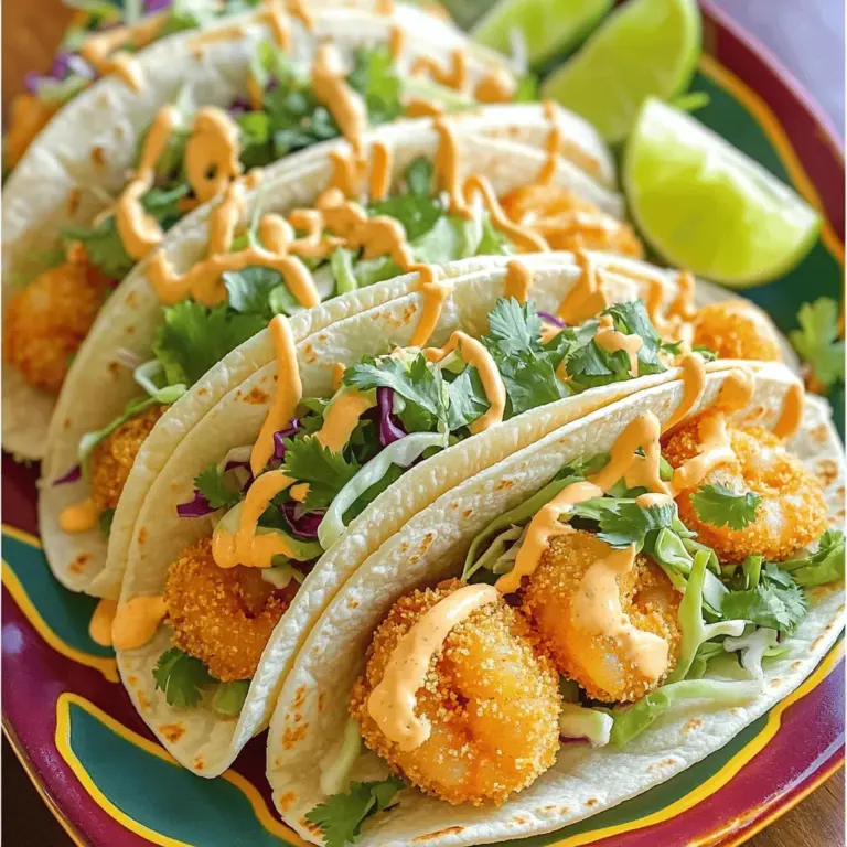 - 450 g Garnelen, geschält und entdarmt - 120 ml Buttermilch - 100 g Panko-Brösel Die Hauptzutaten sind einfach zu finden. Die Garnelen geben den Tacos einen frischen Geschmack. Durch das Einweichen in Buttermilch werden die Garnelen zart und saftig. Panko-Brösel machen die Garnelen knusprig. - 1 Teelöffel Knoblauchpulver - 1 Teelöffel Paprika - 1/2 Teelöffel Cayennepfeffer Die Gewürze bringen viel Geschmack. Knoblauchpulver gibt Tiefe. Paprika fügt eine süße Note hinzu. Cayennepfeffer sorgt für die nötige Schärfe. Du kannst die Menge anpassen, um die Schärfe nach deinem Geschmack zu verändern. - 8 kleine Maistortillas oder Weizentortillas - 100 g Kopfkraut, gehobelt - 15 g frischer Koriander, gehackt Die Tortillas sind die Basis für deine Tacos. Sie halten die Füllung zusammen. Das gehobelte Kraut bietet einen knackigen Biss und frischen Geschmack. Der Koriander bringt eine schöne Frische. Du kannst auch andere Kräuter ausprobieren, wenn du magst. Für die vollständige Zubereitung und weitere Details schaue dir das Rezept an: [Full Recipe]. Zuerst weiche die Garnelen in Buttermilch ein. Nimm eine mittlere Schüssel und lege die Garnelen hinein. Lass sie etwa 30 Minuten ruhen. Diese Schritte machen die Garnelen zart und saftig. Jetzt bereite die Panade vor. Nimm eine separate Schüssel. Mische das Mehl, Knoblauchpulver, Paprika, Cayennepfeffer, Salz und Pfeffer gut. In einer dritten Schüssel lege die Panko-Brösel bereit. Nach 30 Minuten nimm die Garnelen aus der Buttermilch. Lass die überschüssige Flüssigkeit abtropfen. Wende jede Garnele zuerst in der Mehlmischung und dann in den Panko-Bröseln. Erhitze etwas Öl in einer großen Pfanne. Stelle die Hitze auf mittelhoch ein. Wenn das Öl heiß ist, füge die Garnelen in Chargen hinzu. Brate sie für 2 bis 3 Minuten auf jeder Seite. Sie sollten goldbraun und knusprig sein. Lege die gebratenen Garnelen auf einen Teller mit Küchenpapier, um das überschüssige Öl abtropfen zu lassen. In einer kleinen Schüssel vermenge die Mayonnaise, die süße Chilisauce und Sriracha. Rühre alles gut um. Schmecke die Sauce ab und passe die Schärfe nach deinem Wunsch an. Erwärme die Tortillas in einer Pfanne oder Mikrowelle. Lege auf jede Tortilla eine Schicht gehobeltes Kraut. Füge eine Handvoll knuspriger Garnelen hinzu. Beträufle sie mit der Bang Bang Sauce. Garniere die Tacos mit frischem Koriander und serviere sie mit Limettenvierteln. Für eine vollständige Anleitung, schau dir das Full Recipe an. Um zähe Garnelen zu vermeiden, ist die Buttermilch entscheidend. Die Säure hilft, die Garnelen zart zu machen. Weichen Sie die Garnelen mindestens 30 Minuten ein. Achten Sie darauf, die Garnelen nicht zu lange zu kochen. Wenn Sie sie überbraten, können sie zäh werden. Halten Sie die Garzeit zwischen 2 und 3 Minuten pro Seite. Eine knusprige Panade ist wichtig für den perfekten Biss. Verwenden Sie Panko-Brösel statt normaler Semmelbrösel. Panko hat eine gröbere Textur und wird beim Braten schön knusprig. Um die Bräunung zu optimieren, erhitzen Sie das Öl auf mittelhohe Temperatur. Fügen Sie die Garnelen in kleinen Mengen hinzu, damit die Temperatur nicht sinkt. So bleibt die Panade schön knusprig. Schärfe ist eine Frage des persönlichen Geschmacks. Beginnen Sie mit 1/2 Teelöffel Cayennepfeffer und probieren Sie die Bang Bang Sauce. Wenn Sie es schärfer mögen, fügen Sie mehr Sriracha hinzu. Für weniger Schärfe können Sie den Cayennepfeffer ganz weglassen. Experimentieren Sie, um die perfekte Balance für Ihren Gaumen zu finden. {{image_4}} Wenn Sie Vegetarier sind, probieren Sie Blumenkohl oder Tofu. Blumenkohl kann ähnlich wie Garnelen paniert und frittiert werden. Schneiden Sie den Blumenkohl in kleine Röschen. Tauchen Sie sie in Buttermilch und dann in die Panade. Frittieren Sie sie, bis sie knusprig sind. Tofu eignet sich auch gut. Schneiden Sie den Tofu in Würfel und verwenden Sie dieselbe Panade. Für glutenfreie Tacos nutzen Sie glutenfreies Mehl und Panko. Diese Variationen sind einfach. Achten Sie darauf, dass alle Zutaten glutenfrei sind. Es gibt viele Marken, die glutenfreies Panko anbieten. Ihre Tacos bleiben knusprig und lecker. Fügen Sie verschiedene Füllungen und Saucen hinzu, um Ihre Tacos zu verfeinern. Sie können Avocado, frische Tomaten oder sogar Mango-Salsa verwenden. Diese Zutaten bringen frische Aromen. Auch eine scharfe Sauce kann spannend sein. Experimentieren Sie mit verschiedenen Kombinationen, um Ihre perfekte Taco-Version zu finden. Entdecken Sie auch den [Full Recipe], um alle Details für die Zubereitung zu sehen. Um die fertigen Tacos frisch zu halten, lege sie in einen luftdichten Behälter. Achte darauf, dass die Tacos nicht übereinander liegen, damit sie nicht matschig werden. Du kannst sie auch mit Frischhaltefolie abdecken. So bleiben sie bis zu zwei Tage lecker. Für gebratene Garnelen empfehle ich, sie in einem separaten Behälter zu lagern. Lege sie in den Kühlschrank. Die Garnelen bleiben so bis zu drei Tage frisch. Wenn du die Garnelen aufwärmen möchtest, mache das in einer Pfanne bei mittlerer Hitze. So bleiben sie knusprig. Du kannst viele Schritte im Voraus machen. Marinieren die Garnelen in Buttermilch und panieren sie einen Tag vorher. Lagere die panierten Garnelen im Kühlschrank. Du kannst auch die Bang Bang Sauce im Voraus zubereiten. Das spart Zeit und macht die Zubereitung einfach. Wenn du alles bereit hast, brauchst du nur noch die Garnelen zu braten und die Tacos zusammenzustellen. Für das vollständige Rezept besuche den Abschnitt [Full Recipe]. Bang Bang Shrimp Tacos bieten eine genussvolle Kombination aus Aromen und Texturen. Die Garnelen sind knusprig und saftig. Sie haben einen leichten Biss durch die Panko-Panade. Die Bang Bang Sauce bringt eine süße und würzige Note. Das Kraut sorgt für Frische und Crunch. Zusammen ergibt das ein tolles Geschmackserlebnis. Mit Limettensaft drüber schmecken sie noch besser. Die Mischung aus heiß und kalt ist einfach perfekt. Ja, du kannst die Tacos im Voraus zubereiten. Bereite die Garnelen und die Sauce vor. Du kannst die Garnelen auch braten und sie dann warm halten. Lagere die gebratenen Garnelen in einem luftdichten Behälter. Halte sie im Kühlschrank für bis zu zwei Tage. Wenn du bereit bist, erwärme die Garnelen vor dem Servieren. Du kannst die Tortillas auch im Voraus warm machen. Achte darauf, sie nicht zu lange zu lagern, um den Knusprigkeitsgrad zu erhalten. Zu Bang Bang Shrimp Tacos passen viele Beilagen. Hier sind einige Vorschläge: - Reis: Ein einfacher Reis oder ein frischer Limettenreis ergänzt die Tacos gut. - Bohnen: Schwarze Bohnen oder Pinto-Bohnen sind eine tolle Ergänzung. - Salat: Ein leichter Salat mit Avocado und Tomaten passt gut. - Dips: Guacamole oder Salsa sind immer beliebt. - Getränke: Ein frisches Bier oder ein spritziger Cocktail passt gut zu den Tacos. Diese Beilagen machen die Mahlzeit komplett und sorgen für einen tollen Abend! Für das vollständige Rezept, siehe [Full Recipe]. Die Bang Bang Shrimp Tacos sind einfach zuzubereiten und super lecker. Wichtige Zutaten sind Garnelen, Buttermilch und Panko-Brösel. Wir haben die Garnelen perfekt paniert, knusprig gebraten und mit einer tollen Bang Bang Sauce serviert. Denken Sie an die Tipps, um die Garnelen zart und die Panade knusprig zu halten. Experimentieren Sie mit Variationen, wie vegetarischen Optionen oder glutenfreien Alternativen. Genießen Sie die Tacos frisch oder bereiten Sie sie im Voraus vor. Mit diesen Schritten und Tipps können Sie ein köstliches Gericht zaubern. Lassen Sie es sich schmecken!