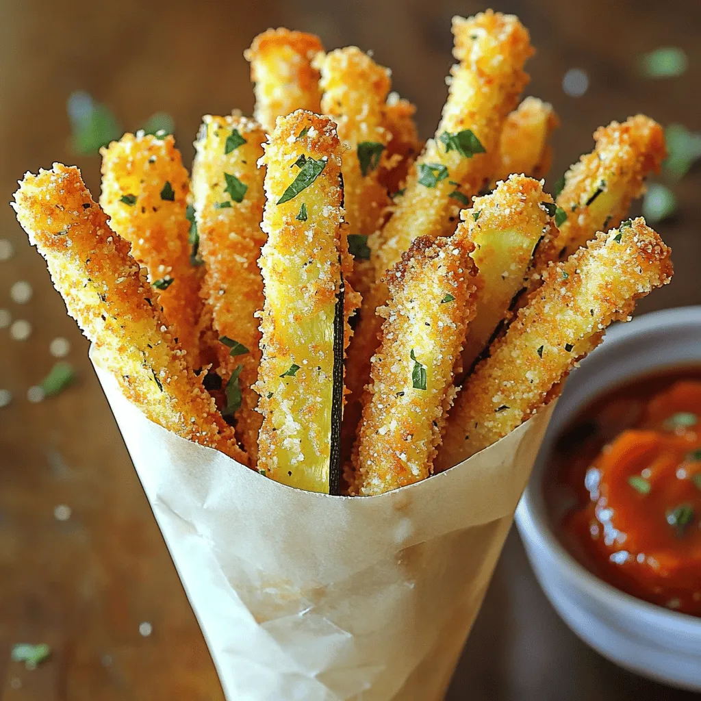Für die Zubereitung der Crispy Parmesan Zucchini Fries brauchen Sie: - 2 mittelgroße Zucchini, in Pommesform geschnitten - 1 Tasse Semmelbrösel (vorzugsweise Panko für extra Knusprigkeit) - 1/2 Tasse geriebener Parmesan-Käse - 1 Teelöffel Knoblauchpulver - 1 Teelöffel Paprika - 1/2 Teelöffel Salz - 1/4 Teelöffel schwarzer Pfeffer - 2 große Eier - Olivenöl-Spray (zum Backen) Diese Zutaten sorgen für den perfekten Geschmack und die gewünschte Knusprigkeit. Wenn Sie etwas Abwechslung wollen, probieren Sie folgende Alternativen: - Statt Parmesan können Sie auch Pecorino oder Cheddar verwenden. - Fügen Sie getrocknete Kräuter wie Oregano oder Basilikum hinzu. - Für einen scharfen Kick können Sie etwas Cayennepfeffer einstreuen. Diese Optionen bringen neue Aromen in Ihr Gericht und machen es spannend. Die Zucchini ist das Herzstück dieses Rezepts. Wählen Sie frische, feste Zucchini. Achten Sie auf: - Glatte, glänzende Haut ohne Flecken oder Dellen. - Mittelgroße Zucchini sind am besten, da sie weniger Samen haben. - Überreife Zucchini sind oft wässrig und weniger schmackhaft. Ein guter Einkauf sorgt für das beste Ergebnis. Wenn Sie diese Tipps befolgen, erhalten Sie köstliche, knusprige Pommes. Weitere Details finden Sie in der [Full Recipe]. Heize deinen Ofen auf 220°C vor. Das sorgt für die perfekte Hitze. Nimm ein Backblech und lege es mit Backpapier aus. So bleibt alles sauber. Das Backpapier hilft, die Zucchini knusprig zu machen. Wenn das Backblech bereit ist, kannst du mit dem nächsten Schritt weitermachen. Jetzt kommt der spaßige Teil! Schneide die Zucchini in Pommesform. In einer flachen Schüssel mische Semmelbrösel, Parmesan, Knoblauchpulver, Paprika, Salz und Pfeffer. Rühre alles gut um, damit die Gewürze gleichmäßig verteilt sind. In einer anderen Schüssel verquirle die Eier. Tauche jede Zucchinipommes in die Eier. Bedecke sie ganz und schüttle überschüssiges Ei ab. Wälze die Pommes in der Semmelbröselmischung. Drücke leicht, damit die Panade gut haftet. Lege sie auf das Backblech. Wiederhole diesen Schritt, bis alle Pommes paniert sind. Sprühe die panierten Zucchini leicht mit Olivenöl ein. Das hilft, die Pommes knusprig zu machen. Backe sie im Ofen für 20-25 Minuten. Wende die Pommes nach der Hälfte der Zeit. So werden sie gleichmäßig knusprig und goldbraun. Nimm die Pommes aus dem Ofen und lass sie kurz abkühlen. Dann sind sie bereit zum Servieren! Für noch mehr Spaß serviere sie in einer Tüte aus Backpapier mit einem leckeren Dip. Schau dir das [Full Recipe] an, um mehr zu erfahren! Um die perfekte Textur für Ihre Crispy Parmesan Zucchini Fries zu erhalten, liegt der Schlüssel in der Vorbereitung. Zucchini hat viel Wasser. Um dies zu reduzieren, schneiden Sie die Zucchini in gleichmäßige Stifte. Lassen Sie sie dann 20 Minuten auf einem Küchentuch liegen. So ziehen Sie das Wasser heraus. Vor dem Panieren tupfen Sie die Zucchini-Stifte trocken. Mit Panko-Semmelbröseln erhalten Sie eine extra knusprige Schicht. Diese Technik sorgt für ein tolles Ergebnis. Der Grundgeschmack ist wichtig, aber Sie können kreativ sein! Fügen Sie etwas italienische Kräuter hinzu, wie Oregano oder Basilikum. Sie können auch Chili-Flocken für etwas Schärfe einstreuen. Eine Mischung aus Parmesan und Pecorino gibt einen tollen Käsegeschmack. Experimentieren Sie mit verschiedenen Gewürzen. So finden Sie Ihre Lieblingskombination. Schneiden kann gefährlich sein. Um Verletzungen zu vermeiden, halten Sie die Zucchini fest. Verwenden Sie ein scharfes Messer. Achten Sie darauf, die Finger weg von der Klinge zu halten. Eine gute Technik ist es, die Zucchini zuerst in Scheiben zu schneiden und dann die Scheiben in Stifte zu schneiden. So arbeiten Sie sicherer. Denken Sie daran, langsam und vorsichtig zu schneiden. Sicherheit ist wichtig. {{image_4}} Wenn Sie eine glutenfreie Variante der Crispy Parmesan Zucchini Fries möchten, gibt es einfache Lösungen. Ersetzen Sie die Semmelbrösel durch glutenfreie Brösel oder gemahlene Mandeln. Diese Alternativen bieten einen tollen Crunch. Achten Sie darauf, den Parmesan aus einer glutenfreien Quelle zu verwenden. So bleibt Ihr Gericht für alle geeignet. Zucchini ist nicht die einzige Wahl für diese knusprigen Frites. Karotten, Süßkartoffeln und Auberginen funktionieren ebenfalls gut. Schneiden Sie das Gemüse in gleichmäßige Stäbchen. Die Garzeit kann leicht variieren, also überprüfen Sie oft, ob es schön knusprig ist. Dips bringen den Geschmack auf ein neues Level. Marinara-Sauce passt gut zu den Zucchinifrites. Ranch-Dip ist ebenfalls eine beliebte Wahl. Für etwas Schärfe können Sie Sriracha-Mayo probieren. Diese Kombinationen sorgen für mehr Spaß beim Essen. Experimentieren Sie mit verschiedenen Dips, um Ihre Favoriten zu finden. Schauen Sie sich den Full Recipe an, um mehr Ideen zu entdecken! Um die Zucchinifrites frisch zu halten, sollten Sie sie richtig lagern. Lassen Sie die Frites zuerst abkühlen, bevor Sie sie aufbewahren. Legen Sie sie in einen luftdichten Behälter. Fügen Sie ein Papiertuch hinzu, um Feuchtigkeit zu absorbieren. So bleiben sie knusprig und lecker. Das Aufwärmen ist wichtig, um die Zucchinifrites wieder knusprig zu machen. Nutzen Sie den Ofen für das beste Ergebnis. Heizen Sie den Ofen auf 180°C vor. Legen Sie die Frites auf ein Backblech und backen Sie sie 10 Minuten lang. So werden sie heiß und knusprig. Im Kühlschrank halten die Zucchinifrites etwa 3 Tage. Wenn Sie sie länger aufbewahren möchten, können Sie sie einfrieren. Legen Sie die abgekühlten Frites in einen Gefrierbeutel. So halten sie sich bis zu 3 Monate. Denken Sie daran, sie vor dem Essen aufzutauen und wie oben beschrieben aufzuwärmen. Zucchinifrites werden oft nicht knusprig, wenn sie zu viel Feuchtigkeit haben. Zucchini enthält viel Wasser. Wenn Sie die Zucchini vor dem Panieren nicht gut abtrocknen, werden die Frites matschig. Eine andere häufige Ursache ist, dass die Frites zu nah beieinander liegen. Dies verhindert eine gleichmäßige Hitzeverteilung. Stellen Sie sicher, dass Sie die Zucchinifrites in einer einzigen Schicht auf dem Backblech anordnen. So können sie gleichmäßig garen und knusprig werden. Ja, Sie können diese Zucchinifrites auch im Air Fryer zubereiten. Der Air Fryer sorgt für eine tolle Knusprigkeit. Stellen Sie den Air Fryer auf 200°C ein und backen Sie die Frites etwa 15 Minuten lang. Wenden Sie die Frites nach der Hälfte der Zeit. So wird jede Seite schön goldbraun. Der Air Fryer ist eine tolle Option, wenn Sie weniger Öl verwenden möchten. Um wässrige Zucchini zu vermeiden, sollten Sie die Zucchini zuerst salzen. Das Salz zieht Wasser heraus. Lassen Sie die Zucchini 10-15 Minuten ruhen, dann tupfen Sie sie mit einem Küchentuch trocken. So entfernen Sie überschüssige Feuchtigkeit. Durch das richtige Vorbereiten wird das Endergebnis viel besser. So genießen Sie eine knusprige Textur. Zusammengefasst, haben wir die besten Zutaten und Tipps für knusprige Parmesan Zucchini Fries behandelt. Ich habe erklärt, wie man die Zucchini vorbereitet und sie optimal bäckt. Mit verschiedenen Variationen und Lagerungshinweisen hast du viel gelernt. Denke daran, frische Zucchini zu wählen und kreativ zu sein. Diese Fries sind lecker und leicht zuzubereiten. Experimentiere mit Dips und genieße die Vielfalt!