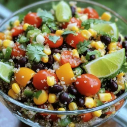 - Quinoa, Gemüsebrühe, schwarze Bohnen, Kirschtomaten, Mais, Paprika - Rote Zwiebel, frischer Koriander, Limettensaft, Olivenöl, Kreuzkümmel - Geräuchertes Paprikapulver, Salz und Pfeffer Um einen tollen Zesty Quinoa Black Bean Salad zu machen, brauchen Sie einige frische und gesunde Zutaten. Quinoa ist die Basis des Salats. Es ist ein vollwertiges Korn, das gut schmeckt und nährstoffreich ist. Für die Flüssigkeit verwenden wir Gemüsebrühe oder Wasser. Diese gibt den Quinoa noch mehr Geschmack. Die schwarzen Bohnen sind eine hervorragende Eiweißquelle. Sie machen den Salat sättigender und leckerer. Die Kirschtomaten bringen eine süße Note. Sie sind frisch und knackig. Mais fügt eine süße, knusprige Textur hinzu. Die Paprika gibt Farbe und zusätzliche Vitamine. Rote Zwiebel hat einen starken Geschmack, der den Salat aufpeppt. Frischer Koriander bringt ein schönes Aroma. Der Limettensaft macht das Ganze spritzig. Olivenöl sorgt für eine cremige Konsistenz. Kreuzkümmel und geräuchertes Paprikapulver geben dem Salat eine besondere Note. Vergessen Sie nicht Salz und Pfeffer, um die Aromen abzugleichen. Alle Zutaten sind einfach zu finden und gesund. Diese Mischung sorgt für einen bunten und nahrhaften Salat. Sie finden die vollständige Zubereitung im [Full Recipe]. Zuerst kochen wir die Quinoa. Nehmen Sie einen mittleren Topf und geben Sie die Quinoa und die Gemüsebrühe hinein. Stellen Sie den Herd auf hohe Hitze und bringen Sie die Mischung zum Kochen. Wenn es kocht, reduzieren Sie die Hitze. Decken Sie den Topf ab und lassen Sie die Quinoa 15 Minuten lang simmern. Ihre Quinoa ist fertig, wenn die Flüssigkeit aufgesogen ist und sie fluffig aussieht. Nehmen Sie den Topf vom Herd und lassen Sie die Quinoa abkühlen. Während die Quinoa abkühlt, bereiten wir das Dressing vor. In einer kleinen Schüssel kombinieren Sie den Saft von zwei Limetten, das Olivenöl, Kreuzkümmel, geräuchertes Paprikapulver, Salz und Pfeffer. Verquirlen Sie die Zutaten gut, bis sie gut vermischt sind. Dies gibt dem Dressing eine schöne Konsistenz und den besten Geschmack. Nun ist es Zeit, den Salat zusammenzustellen! Nehmen Sie eine große Schüssel und vermengen Sie die schwarzen Bohnen, die halbierten Kirschtomaten, den Mais, die gewürfelte Paprika, die rote Zwiebel und den gehackten Koriander. Sobald die Quinoa abgekühlt ist, lockern Sie sie mit einer Gabel auf und fügen Sie sie zur großen Schüssel hinzu. Gießen Sie das Dressing über den Salat und vermischen Sie alles gut. Schmecken Sie den Salat ab und fügen Sie bei Bedarf mehr Salz, Pfeffer oder Limettensaft hinzu. Lassen Sie den Salat mindestens 30 Minuten im Kühlschrank ruhen, damit sich die Aromen verbinden. Für das komplette Rezept, schauen Sie sich die [Full Recipe] an. Um Quinoa richtig zu garen, wasche sie gut. Das hilft, Bitterkeit zu vermindern. Spüle sie unter kaltem Wasser in einem feinen Sieb. So entfernst du die Saponine, die bitter schmecken. Koche die Quinoa in Gemüsebrühe für mehr Geschmack. Lasse sie 15 Minuten köcheln. Danach nimm sie vom Herd und lasse sie abkühlen. Vermeide, dass die Quinoa klebrig wird. Achte darauf, das Wasser im richtigen Verhältnis zu verwenden. Ein Teil Quinoa braucht zwei Teile Flüssigkeit. Das Dressing kann viel Geschmack bringen. Du kannst frische Kräuter wie Petersilie oder Basilikum hinzufügen. Diese Kräuter geben dem Salat eine neue Note. Wenn du es scharf magst, füge etwas Chili hinzu. Für eine süßere Note probiere Honig oder Agavendicksaft. Dies gibt dem Dressing eine interessante Tiefe. Variiere die Gewürze nach deinem Geschmack. So passt das Dressing zu deinem Stil. Präsentiere den Salat in einer klaren Glasschüssel. So kommen die bunten Zutaten gut zur Geltung. Garnieren mit frischem Koriander und Limettenspalten sieht toll aus. Serviere den Salat kalt. Er schmeckt auch gut mit Tortilla-Chips oder einer Avocado. Du kannst ihn auch zu gegrilltem Fleisch oder Fisch reichen. Der Salat ist vielseitig und passt zu vielen Gerichten. Ein schöner Tisch macht das Essen zu einem Fest. {{image_4}} Fügen Sie Avocado oder Jalapeños für mehr Geschmack hinzu. Feta-Käse gibt einen salzigen Kick. Diese Zutaten machen den Salat noch bunter und leckerer. Sie können auch saisonales Gemüse wie Spargel oder Radieschen hinzufügen. So bleibt der Salat frisch und spannend. Quinoa ist eine großartige glutenfreie Option. Es hat viel Protein und Ballaststoffe. Sie können auch andere glutenfreie Zutaten wie Bohnen oder Mais verwenden. So bleibt Ihr Salat lecker und gesund, ohne Gluten. Für vegane Ernährungsweisen empfehle ich, Feta-Käse einfach wegzulassen. Stattdessen können Sie geröstete Kichererbsen oder Nüsse hinzufügen. Diese geben dem Salat mehr Eiweiß und Textur. Das macht den Zesty Quinoa Black Bean Salad noch nahrhafter und sättigender. Wie lange bleibt der Salat frisch? Der Zesty Quinoa Black Bean Salad bleibt im Kühlschrank bis zu drei Tage frisch. Lagern Sie den Salat in einem luftdichten Behälter. So bleibt er knackig und lecker. Hinweise zur optimalen Aufbewahrung: Stellen Sie sicher, dass der Salat vollständig abgekühlt ist, bevor Sie ihn in den Kühlschrank stellen. Vermeiden Sie es, ihn mit Dressing zu vermengen, wenn Sie ihn aufbewahren. Das hält die Zutaten frisch und verhindert, dass sie matschig werden. Tipps zur Vorbereitung für Meal Prep: Sie können die Quinoa und das Gemüse im Voraus zubereiten. Lagern Sie alles getrennt, um die Frische zu erhalten. Mischen Sie die Zutaten erst kurz vor dem Servieren. Fragen zur Geschmacksentwicklung über Nacht: Der Salat schmeckt besser, wenn er über Nacht im Kühlschrank steht. Die Aromen können sich so gut vermischen und intensivieren. Ist das Einfrieren möglich? Ja, das Einfrieren ist möglich, aber nicht ideal für diesen Salat. Die Textur der Bohnen und des Gemüses kann sich verändern. Richtige Technik für das Einfrieren von Salaten: Wenn Sie den Salat einfrieren möchten, lassen Sie das Dressing weg. Portionieren Sie den Salat in einem luftdichten Behälter und frieren Sie ihn ein. Lassen Sie den Salat im Kühlschrank auftauen, bevor Sie ihn essen. Der Zesty Quinoa Black Bean Salad hat etwa 250 Kalorien pro Portion. Diese Zahl kann leicht variieren, abhängig von den genauen Zutaten, die du verwendest. Hier sind die Nährwertinformationen für eine Portion: - Kalorien: 250 - Fett: 9 g - Kohlenhydrate: 36 g - Eiweiß: 9 g Dieser Salat ist nahrhaft und sättigend. Er bietet viele Ballaststoffe und Proteine. Diese Nährstoffe sind wichtig für eine ausgewogene Ernährung. Ja, du kannst diesen Salat im Voraus zubereiten. Tatsächlich schmeckt er nach ein paar Stunden im Kühlschrank noch besser. Bereite ihn bis zu einem Tag vorher zu. Lagere ihn in einem luftdichten Behälter. So bleiben die Zutaten frisch. Die Zubereitungszeit beträgt etwa 15 Minuten. Lasse den Salat dann mindestens 30 Minuten im Kühlschrank. So vermischen sich die Aromen gut. Dieser Salat passt gut zu vielen Beilagen. Hier sind einige Vorschläge: - Gegrilltes Hühnchen: Es ergänzt die Aromen des Salats. - Lachs: Der Fisch bringt gesunde Fette mit. - Avocado: Sie fügt Cremigkeit hinzu und ist sehr nahrhaft. - Tortilla Chips: Sie bieten einen tollen Crunch und machen Spaß. Diese Beilagen machen dein Gericht noch köstlicher und ausgewogener. Der Zesty Quinoa Black Bean Salad ist einfach zuzubereiten und voller Geschmack. Wir haben die besten Zutaten und eine Schritt-für-Schritt-Anleitung betrachtet. Tipps zur perfekten Zubereitung machen das Gericht noch besser. Variationen helfen, den Salat an deine Vorlieben anzupassen. Aufbewahrungsmöglichkeiten sorgen dafür, dass der Salat frisch bleibt. Jetzt kannst du einen nahrhaften und vielseitigen Salat genießen, der toll aussieht und schmeckt. Schneide, mische und genieße!