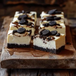 - 24 Oreo-Kekse, zerdrückt - 4 Esslöffel ungesalzene Butter, geschmolzen - 450 g Frischkäse, weich Die Hauptzutaten sind einfach und lecker. Die zerdrückten Oreo-Kekse bilden den Basisboden. Ich liebe, wie die geschmolzene Butter die Krümel zusammenhält. Der Frischkäse macht die Füllung schön cremig und reichhaltig. - 125 g Puderzucker - 1 Teelöffel Vanilleextrakt Der Puderzucker gibt der Füllung die richtige Süße. Ich empfehle, den Zucker nach und nach hinzuzufügen. Das hilft, Klumpen zu vermeiden. Der Vanilleextrakt fügt einen tollen Geschmack hinzu. Er hebt die Aromen und macht die Bars noch besser. - 240 ml Schlagsahne - 12 Oreo-Kekse, grob gehackt - Zusätzliche Oreo-Kekse für die Garnitur Die Schlagsahne macht die Füllung luftig und leicht. Achte darauf, sie gut aufzuschlagen, bis steife Spitzen entstehen. Die grob gehackten Oreo-Kekse bringen einen tollen Crunch. Zum Schluss kannst du die zusätzlichen Kekse als Garnitur verwenden. Es sieht schön aus und schmeckt köstlich! Wenn du mehr über die Zubereitung erfahren möchtest, schau dir das [Full Recipe] an. - Schritt 1: Vorbereitung der Keks-Bodenbasis Beginne mit 24 zerdrückten Oreo-Keksen. Mische sie mit 4 Esslöffeln geschmolzener Butter. Rühre, bis die Krümel gut bedeckt sind. Drücke die Mischung in eine Backform. Achte darauf, dass der Boden fest und gleichmäßig ist. - Schritt 2: Kühlen der Kruste Stelle die Backform für 15 Minuten in den Kühlschrank. Das hilft, die Kruste hart zu machen. So bleibt sie beim Schneiden stabil. - Schritt 3: Frischkäse-Mischung anrühren Nimm 450 Gramm weichen Frischkäse. Rühre ihn in einer großen Schüssel glatt. Füge nach und nach 125 Gramm Puderzucker und 1 Teelöffel Vanilleextrakt hinzu. Rühre weiter, bis alles gut vermischt ist. - Schritt 4: Schlagsahne zubereiten und unterheben Schlage 240 Milliliter Schlagsahne, bis sie steife Spitzen hat. Hebe die Schlagsahne vorsichtig unter die Frischkäsemischung. Sei sanft, damit die Füllung luftig bleibt. - Schritt 5: Oreo-Stücke einmengen Nimm 12 grob gehackte Oreo-Kekse und mische sie unter die Käsemischung. So bekommst du leckere Stücke in jedem Biss. - Schritt 6: Füllung gleichmäßig verteilen und kühlen Verteile die Füllung gleichmäßig über die gekühlte Kruste. Glätte die Oberfläche mit einem Teigschaber. Decke die Bars ab und stelle sie für mindestens 4 Stunden in den Kühlschrank. Sie müssen fest werden, bevor du sie servierst. Für mehr Details schau dir das [Full Recipe] an. Die Kruste ist wichtig für den Geschmack. Um die beste Konsistenz zu erreichen, benutze genau die richtige Menge Butter. Sie sollte die Keksstücke gut binden. Drücke die Mischung fest in die Form, damit sie stabil bleibt. Du kannst auch andere Keksvarianten verwenden. Versuche, Schokoladenkekse oder Vollkornkekse. Diese geben dem Ganzen einen neuen Kick. Die Füllung macht das Dessert besonders lecker. Du kannst neue Aromen hinzufügen, wie Schokolade oder Zitrone. Diese verändern den Geschmack und machen die Bars spannend. Auch die Süße lässt sich anpassen. Wenn du es weniger süß magst, reduziere den Puderzucker. Probiere es einfach aus, um deinen eigenen Geschmack zu finden. Die Präsentation macht viel aus. Richte die Bars auf einem schönen Teller an. Du kannst sie mit Schokoladensoße und zerdrückten Oreos garnieren. Das sieht nicht nur gut aus, sondern schmeckt auch fantastisch. Kombiniere die Bars mit anderen Desserts. Sie passen gut zu Eis oder frischen Früchten. So wirst du sicher viele Gäste begeistern. Für das vollständige Rezept schau dir die [Full Recipe] an. {{image_4}} Für eine schokoladige Note kannst du einen Schokoladen-Keksboden erstellen. Zerdrücke einfach Schokoladenkekse statt der Oreo-Kekse. Das gibt deiner Bar einen intensiven Schokoladengeschmack. Du kannst auch zusätzliche Schokolade in der Füllung hinzufügen. Schmelze dunkle Schokolade und rühre sie in die Käsemischung ein. Das macht die Füllung reichhaltiger und cremiger. Hast du Lust auf etwas Fruchtiges? Füge pürierte Früchte wie Erdbeeren oder Himbeeren zur Käsemischung hinzu. Das sorgt für einen schönen Farbkontrast und fruchtigen Geschmack. Du kannst auch Fruchtsoßen als Garnitur verwenden. Ein Klecks Erdbeersoße obenauf macht die Bars noch ansprechender. So kombinierst du die süßen und fruchtigen Aromen perfekt. Wenn du eine vegane Option möchtest, kannst du die Milchprodukte durch pflanzliche Varianten ersetzen. Nutze veganen Frischkäse und Kokoscreme statt Sahne. Auch die Süßungsmittel kannst du anpassen. Verwende Agavendicksaft oder Kokoszucker, um die Bars süß zu machen. So erhältst du eine leckere und tierfreundliche Dessert-Alternative. Denke daran, dass jede Variante einen eigenen Charakter hat. Experimentiere und finde deine Lieblingsversion! Für das vollständige Rezept schau dir [Full Recipe] an. Um die No-Bake Oreo Cheesecake Bars frisch zu halten, lege sie in einen luftdichten Behälter. So bleiben sie lecker und die Aromen bleiben erhalten. Die Bars sind im Kühlschrank bis zu fünf Tage haltbar. Achte darauf, sie gut abzudecken, damit sie keine anderen Gerüche annehmen. Wenn du die Bars länger aufbewahren möchtest, kannst du sie einfrieren. Schneide die Bars in Stücke und lege sie in einen gefrierfesten Behälter. Trenne die Schichten mit Backpapier, damit sie nicht aneinander kleben. Um die Bars aufzutauen, lege sie über Nacht in den Kühlschrank. Vor dem Servieren kannst du sie kurz bei Raumtemperatur stehen lassen. Um die perfekte Konsistenz zu bewahren, achte darauf, die Bars nicht zu lange im Kühlschrank zu lassen. Wenn sie zu kalt sind, können sie brüchig werden. Vermeide auch, sie in einer feuchten Umgebung zu lagern. So bleiben die Bars cremig und köstlich. Die No-Bake Oreo Cheesecake Bars sind im Kühlschrank etwa 4 bis 5 Tage haltbar. Achte darauf, sie gut verpackt zu lagern. Du kannst sie auch einfrieren. In der Gefriertruhe bleiben sie bis zu 3 Monate frisch. Achte darauf, die Bars in einem luftdichten Behälter zu lagern. Ja, du kannst die Bars glutenfrei machen. Ersetze die Oreo-Kekse durch glutenfreie Kekse. Achte darauf, auch die Butter und den Frischkäse zu überprüfen. Viele Marken bieten glutenfreie Alternativen an. So kannst du die Bars genießen, ohne auf den Geschmack zu verzichten. Du kannst viele Toppings für deine Bars nutzen. Zerdrückte Oreo-Kekse sind eine einfache Wahl. Frische Früchte wie Himbeeren oder Erdbeeren verleihen einen frischen Geschmack. Schokoladensoße oder Karamellsoße machen die Bars noch leckerer. Sei kreativ mit deiner Dekoration! Diese Anleitung zu No-Bake Oreo Cheesecake Bars deckt alles ab. Sie bietet die besten Zutaten, Schritt-für-Schritt-Anleitungen und wertvolle Tipps. Experimentiere mit Variationen und finde deine Lieblingsversion. Denke daran, die Bars richtig zu lagern, um die perfekte Konsistenz zu erhalten. Egal, ob für einen besonderen Anlass oder einfach so, diese Bars sind immer eine leckere Wahl. Viel Spaß beim Zubereiten und Genießen!