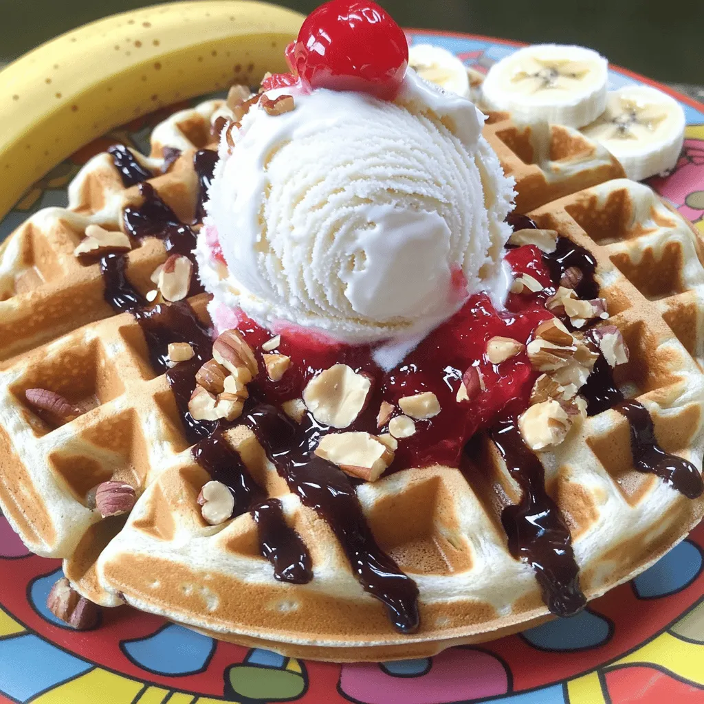 Für die Bananen-Spitzen-Waffeln brauchst du: - 2 reife Bananen, zerdrückt - 1 Tasse Weizenmehl - 1 Esslöffel Zucker - 1 Esslöffel Backpulver - 1/2 Teelöffel Salz - 1 Tasse Milch - 1 großes Ei - 2 Esslöffel Pflanzenöl - 1 Teelöffel Vanilleextrakt - Toppings: Schokoladensirup, Erdbeermarmelade, Schlagsahne, gehackte Nüsse und Maraschino-Kirschen Die Bananen sind das Herzstück dieser Waffeln. Reife Bananen bringen natürlichen Süßstoff und eine schöne Textur. Weizenmehl gibt den Waffeln Struktur. Zucker fügt eine süße Note hinzu, während Backpulver für die fluffige Konsistenz sorgt. Das Salz balanciert die Süße und hebt alle Aromen hervor. Milch macht den Teig cremig, und das Ei bindet die Mischung. Pflanzenöl sorgt für Feuchtigkeit und hilft, die Waffeln schön goldbraun zu machen. Vanilleextrakt fügt einen warmen, aromatischen Geschmack hinzu. Die Toppings fügen Spaß und Farbe hinzu. Schokoladensirup ist ein Muss, während Erdbeermarmelade einen fruchtigen Kick gibt. Schlagsahne bringt eine luftige Leichtigkeit, und gehackte Nüsse fügen einen knusprigen Biss hinzu. Die Maraschino-Kirsche ist das perfekte Finish. Wähle für die besten Waffeln frische Zutaten. Die Bananen sollten gelb und leicht reif sein, ohne braune Flecken. Achte darauf, dass das Weizenmehl frisch und ohne Klumpen ist. Die Milch sollte kühl und unbeschädigt sein. Bei Eiern, nimm immer frische, am besten aus Freilandhaltung. Wenn du Nüsse kaufst, achte darauf, dass sie knusprig und nicht ranzig sind. Schokoladensirup und Marmelade sollten von guter Qualität sein. So werden deine Bananen-Spitzen-Waffeln ein köstlicher Genuss. Für das vollständige Rezept besuche die Seite mit dem Full Recipe. Um die Waffelmischung zu machen, beginne ich mit einer großen Schüssel. Ich zerdrücke zwei reife Bananen und gebe sie hinein. Dann füge ich eine Tasse Milch, ein großes Ei, zwei Esslöffel Pflanzenöl und einen Teelöffel Vanilleextrakt hinzu. Das vermische ich gut, bis alles gleich aussieht. In einer anderen Schüssel mische ich die trockenen Zutaten. Dazu gehören eine Tasse Weizenmehl, ein Esslöffel Zucker, ein Esslöffel Backpulver und ein halber Teelöffel Salz. Ich rühre alles gut durch. Dann gebe ich die trockenen Zutaten langsam zur Bananenmischung. Ich rühre vorsichtig um, sodass noch ein paar Klümpchen bleiben können. Jetzt bereite ich den Waffelautomaten vor. Ich heize ihn gemäß den Anweisungen vor. Wenn er heiß ist, sprühe ich ihn leicht mit Kochspray ein oder bestreiche ihn mit Öl. Ich gieße etwa eine halbe Tasse Teig in die Mitte des Waffelautomaten. Dann schließe ich den Deckel und backe die Waffeln bis sie goldbraun sind. Die Backzeit kann variieren, also behalte sie im Auge. Wenn die Waffeln fertig sind, nehme ich sie vorsichtig heraus und wiederhole den Vorgang mit dem restlichen Teig. Für das Servieren lege ich eine Waffel auf einen bunten Teller. Ich gebe eine großzügige Portion Eiscreme darauf. Dann träufle ich Schokoladensirup und Erdbeermarmelade darüber. Ein Klecks Schlagsahne oben drauf macht alles noch besser. Zuletzt bestreue ich die Waffel mit gehackten Nüssen und setze eine Maraschino-Kirsche darauf. Diese Waffeln sehen toll aus und schmecken einfach köstlich! Wer kann da widerstehen? Wenn du die vollständige Anleitung brauchst, schau dir das Rezept an. Um die perfekten Waffeln zu machen, ist die richtige Mischung entscheidend. Achte darauf, die Bananen gut zu zerdrücken. So verteilen sich die Aromen gleichmäßig. Mische die trockenen Zutaten in einer separaten Schüssel. Das sorgt für eine gleichmäßige Textur. Wenn du den Teig rührst, sei vorsichtig. Mische nur so lange, bis alles feucht ist. Klümpchen sind in Ordnung. Sie machen die Waffeln fluffiger. Heize den Waffelautomaten gut vor. So werden die Waffeln schön goldbraun und knusprig. Ein häufiger Fehler ist, den Teig zu lange zu rühren. Das führt zu zähen Waffeln. Achte auch darauf, den Waffelautomaten nicht zu überfüllen. Das kann zu einem großen Durcheinander führen. Ein weiterer Fehler ist, die Waffeln zu früh zu öffnen. Warte, bis die Waffeln goldbraun sind. Wenn du sie zu früh öffnest, zerbrechen sie leicht. Du brauchst einige wichtige Werkzeuge für die Zubereitung. Ein guter Waffelautomat ist unerlässlich. Achte darauf, dass er eine antihaftbeschichtete Oberfläche hat. So kleben die Waffeln nicht fest. Ein Messbecher hilft dir, die Zutaten genau abzumessen. Eine große Rührschüssel ist ebenfalls wichtig. Sie gibt dir genug Platz zum Mischen der Zutaten. Ein Spatel ist nützlich, um den Teig gleichmäßig zu verteilen. Für den besten Genuss probiere die Bananen-Spitzen-Waffeln mit verschiedenen Toppings aus. Du kannst die vollständige Anleitung in meinem [Full Recipe] finden. {{image_4}} Wir alle lieben süße Leckereien, aber manchmal möchten wir etwas gesünder essen. Für gesunde Alternativen zu Bananen-Spitzen-Waffeln können Sie Vollkornmehl verwenden. Es hat mehr Ballaststoffe und gibt Ihnen ein besseres Gefühl. Statt Zucker können Sie Honig oder Agavensirup nehmen. Diese Optionen sind natürlicher und weniger verarbeitet. Außerdem können Sie griechischen Joghurt anstelle von Schlagsahne nutzen. So fügen Sie Protein hinzu, ohne auf den Geschmack zu verzichten. Für eine vegane Version der Bananen-Spitzen-Waffeln können Sie einige einfache Änderungen vornehmen. Ersetzen Sie das Ei durch einen Esslöffel Leinsamenmehl, vermischt mit drei Esslöffeln Wasser. Dies bindet die Zutaten gut. Statt Milch verwenden Sie pflanzliche Milch wie Mandel- oder Hafermilch. Diese Varianten sind lecker und gesund. Auch die Schlagsahne können Sie durch Kokoscreme ersetzen. So bleibt der Waffelgenuss vegan und trotzdem reichhaltig. Die Toppings machen die Waffeln besonders. Neben Schokoladensirup und Erdbeermarmelade können Sie verschiedene Früchte verwenden. Frische Erdbeeren, Himbeeren oder Heidelbeeren passen hervorragend. Ein Spritzer Zitronensaft bringt die Süße zum Strahlen. Sie können auch verschiedene Nüsse ausprobieren, wie Mandeln oder Pekannüsse. Diese geben einen tollen Crunch. Für einen besonderen Touch fügen Sie ein wenig Zimt oder Kakaopulver hinzu. So bleibt jede Bananen-Spitzen-Waffel spannend und neu. Um die Bananen-Spitzen-Waffeln frisch zu halten, lege sie in einen luftdichten Behälter. Du kannst die Waffeln auch zwischen Pergamentpapier schichten. So kleben sie nicht zusammen. Lagere sie im Kühlschrank, wenn du sie innerhalb von drei Tagen essen möchtest. Wenn du die Waffeln wieder aufwärmen willst, benutze einen Toaster oder einen Waffelautomaten. So bleiben sie knusprig. Du kannst sie auch in der Mikrowelle aufwärmen, aber sie könnten weich werden. Einfach 20 bis 30 Sekunden erwärmen und dann genießen. Die Waffeln halten sich im Kühlschrank bis zu drei Tage. Wenn du sie länger aufbewahren möchtest, friere sie ein. Lege die Waffeln in einen Gefrierbeutel und drücke die Luft heraus. So bleiben sie bis zu zwei Monate frisch. Zum Auftauen einfach über Nacht im Kühlschrank lassen oder direkt in den Toaster geben. Um Waffeln knuspriger zu machen, können Sie einige einfache Tricks anwenden. Fügen Sie mehr Weizenmehl hinzu, um die Konsistenz zu ändern. Ein weiterer Tipp ist, die Waffeln länger im Waffelautomaten zu lassen. Achten Sie darauf, dass der Waffelautomat gut vorgeheizt ist. Ein Spritzer Sprudelwasser im Teig kann auch helfen. Das macht die Waffeln luftiger und knuspriger. Ja, Sie können die Waffeln im Voraus zubereiten! Backen Sie die Waffeln und lassen Sie sie abkühlen. Sie können dann die Waffeln in einem luftdichten Behälter aufbewahren. Stellen Sie sicher, dass sie gut verpackt sind, um Feuchtigkeit zu vermeiden. Wenn Sie bereit sind, sie zu essen, können Sie sie im Toaster oder im Ofen aufwärmen. Dies hält sie knusprig und frisch. Die besten Toppings für Bananen-Spitzen-Waffeln sind vielfältig und lecker. Klassische Optionen sind: - Schokoladensirup - Erdbeermarmelade - Schlagsahne - Gehackte Nüsse - Maraschino-Kirschen Sie können auch frische Früchte wie Erdbeeren oder Himbeeren hinzufügen. Ein Spritzer Zitronensaft kann die Aromen verstärken. Experimentieren Sie mit verschiedenen Kombinationen, um Ihre perfekte Waffel zu finden. Zusammengefasst haben wir die besten Zutaten für Waffeln behandelt und wie man sie auswählt. Dann habe ich Ihnen gezeigt, wie Sie die Mischung zubereiten und die Waffeln backen. Tipps für perfekte Waffeln und Variationen sorgen für viel Spaß. Ich habe auch erklärt, wie Sie Waffeln richtig lagern und aufwärmen. Denken Sie daran, die Hinweise zu beachten, um tolle Ergebnisse zu erzielen. Viel Spaß beim Waffelnessen und Ausprobieren neuer Ideen!