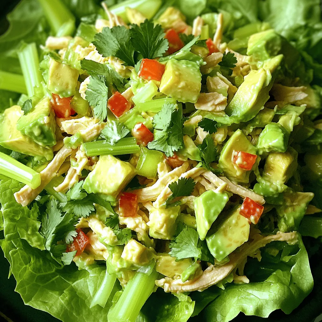 Für deinen Avocado-Hühnchensalat brauchst du einige frische Zutaten. Hier sind die Hauptzutaten: - 2 Tassen gekochte Hähnchenbrust, zerrupft - 1 reife Avocado, püriert - 1/4 Tasse griechischer Joghurt - 1 Esslöffel Dijon-Senf - 1 Esslöffel Zitronensaft - 1/2 Tasse Sellerie, fein gehackt - 1/4 Tasse rote Paprika, gewürfelt - 1/4 Tasse rote Zwiebel, fein gehackt - 1 Esslöffel frischer Koriander, gehackt (optional) - Salz und Pfeffer nach Geschmack - Blätter frischer Salat zum Servieren Diese Zutaten machen deinen Salat frisch und lecker. Das Hähnchen bringt Protein, während die Avocado gesunde Fette liefert. Du kannst deinem Salat noch mehr Nährstoffe hinzufügen. Denk an Zutaten wie: - Oliven oder Avocado für gesunde Fette - Nüsse oder Samen für einen leckeren Crunch - Gurken für extra Frische - Mais für eine süße Note Diese Ergänzungen machen den Salat noch besser. Sie fügen Geschmack und Textur hinzu und sind sehr gesund. Beim Einkauf der Zutaten gibt es es ein paar einfache Tipps: - Wähle frische, reife Avocados aus. Sie sollten leicht drücken. - Achte darauf, dass das Hähnchen gut gekocht ist. Frisches Hähnchen hat keinen Geruch. - Kaufe Bio-Gemüse, wenn möglich. Es ist oft frischer und geschmackvoller. - Wenn du griechischen Joghurt kaufst, achte auf den Fettgehalt. Vollfett macht den Salat cremiger. Mit diesen Tipps kannst du die besten Zutaten finden. So schmeckt dein Avocado-Hühnchensalat noch besser! Schau dir auch das [Full Recipe] an, um alle Schritte zu sehen. Sammle alle Zutaten für den Avocado-Hühnchensalat. Du brauchst: - 2 Tassen gekochte Hähnchenbrust, zerrupft - 1 reife Avocado, püriert - 1/4 Tasse griechischer Joghurt - 1 Esslöffel Dijon-Senf - 1 Esslöffel Zitronensaft - 1/2 Tasse Sellerie, fein gehackt - 1/4 Tasse rote Paprika, gewürfelt - 1/4 Tasse rote Zwiebel, fein gehackt - 1 Esslöffel frischer Koriander, gehackt (optional) - Salz und Pfeffer nach Geschmack - Blätter frischer Salat zum Servieren Wasche das Gemüse gründlich. Schneide den Sellerie, die Paprika und die Zwiebel klein. Das spart Zeit und sorgt für eine tolle Textur. Nimm eine große Schüssel. Gib die zerrupfte Hähnchenbrust hinein. Füge die pürierte Avocado, griechischen Joghurt, Dijon-Senf und Zitronensaft hinzu. Mische alles gut. Du willst eine cremige Basis ohne Klumpen. Jetzt füge den Sellerie, die Paprika, die Zwiebel und den Koriander hinzu. Mische vorsichtig, damit die Avocado nicht zu sehr zerdrückt wird. Das gibt dem Salat Struktur. Schmecke alles mit Salz und Pfeffer ab. Du kannst die Gewürze nach deinem Geschmack anpassen. Der Salat lässt sich auf frischen Salatblättern anrichten. Du kannst ihn auch in einen Vollkornwrap rollen. So wird es zur leckeren Sandwich-Option. Für die beste Frische serviere ihn gleich nach der Zubereitung. Du findest die vollständige Anleitung in der [Full Recipe]. Ein häufiger Fehler ist, die Avocado zu früh zu pürieren. Sie wird dann schnell braun und verliert ihren frischen Geschmack. Ein weiterer Fehler ist, das Hähnchen zu trocken zu machen. Verwende saftige Hähnchenbrust, damit der Salat nicht zu trocken wird. Achte darauf, zu viel Salz hinzuzufügen. Das kann den Geschmack der anderen Zutaten überdecken. Um eine cremige Konsistenz zu erreichen, püriere die Avocado gut. Mische sie dann mit dem griechischen Joghurt. Dieser macht den Salat lecker und leicht. Mische die anderen Zutaten sanft unter. So bleibt die Avocado in kleinen Stückchen. Das sorgt für eine schöne Textur im Salat. Du kannst verschiedene Zutaten hinzufügen, um den Geschmack zu verbessern. Probiere etwas Limettensaft für einen frischen Kick. Ein Spritzer Honig kann süße Noten bringen. Auch gewürfelte Äpfel oder Nüsse sind tolle Ergänzungen. Diese bringen zusätzlichen Crunch in deinen Salat. Weitere Ideen findest du in der Full Recipe. {{image_4}} Wenn du eine vegane Option suchst, ersetze das Hähnchen. Nutze Kichererbsen oder Tofu. Diese Zutaten bringen Protein und Textur. Püriere die Avocado wie im Originalrezept. Füge dann Joghurt aus Kokosnuss oder Soja hinzu. Das gibt dem Salat Cremigkeit und Geschmack. Du kannst auch Nüsse oder Samen für einen tollen Crunch hinzufügen. Für mehr Geschmack kannst du verschiedene Dressings ausprobieren. Statt dem griechischen Joghurt, nutze einen veganen Joghurt. Mische für eine süßere Note etwas Honig oder Agavendicksaft hinein. Ein Spritzer Balsamico-Essig gibt deinem Salat einen neuen Kick. Experimentiere mit Kräutern wie Basilikum oder Dill für frische Aromen. Um mehr Textur zu erreichen, füge verschiedene Zutaten hinzu. Geröstete Nüsse wie Mandeln oder Walnüsse sind ideal. Sie geben einen leckeren Crunch. Du kannst auch frische Erbsen oder gekochte Quinoa hinzufügen. Diese bringen zusätzliche Nährstoffe und machen den Salat sättigender. Denk daran, die Zutaten gut zu mischen, damit alles gleichmäßig verteilt ist. Um deinen Avocado-Hühnchensalat frisch zu halten, benutze einen luftdichten Behälter. Stelle sicher, dass der Behälter sauber ist. Fülle den Salat nur bis zur Oberkante, um Luft zu vermeiden. So bleibt die Avocado grün und cremig. Im Kühlschrank bleibt der Hühnchensalat bis zu drei Tage frisch. Achte darauf, den Salat sofort nach dem Zubereiten zu kühlen. Nach drei Tagen kann die Avocado braun werden und die Textur verändern. Wenn du den Salat länger aufbewahren möchtest, denke an das Einfrieren. Das Einfrieren des Hühnchensalats ist nicht ideal, da die Avocado die Textur verliert. Du kannst jedoch die Hähnchenbrust separat einfrieren. Wenn du den Salat wieder zubereitest, füge frische Avocado hinzu. So bleibt der Geschmack und die Textur optimal. Um Avocado-Hühnchensalat zuzubereiten, benötigen Sie einfach die Zutaten. Zuerst zerrupfen Sie die gekochte Hähnchenbrust. Dann pürieren Sie die reife Avocado. Mischen Sie beides in einer großen Schüssel. Fügen Sie griechischen Joghurt, Dijon-Senf und Zitronensaft hinzu. Mischen Sie alles gut. Danach kommen die fein gehackten Zutaten wie Sellerie, Paprika und Zwiebel dazu. Rühren Sie vorsichtig um. So bleibt die Avocado schön cremig. Jetzt können Sie den Salat mit Salz und Pfeffer abschmecken. Servieren Sie ihn auf frischen Salatblättern oder in einem Wrap. Ja, Sie können diesen Salat im Voraus zubereiten. Bereiten Sie ihn bis zu einem Tag vorher vor. Lagern Sie ihn in einem luftdichten Behälter im Kühlschrank. Achten Sie darauf, die Avocado gut mit Joghurt zu mischen. So bleibt sie frisch und grün. Vermeiden Sie es, den Salat zu lange stehen zu lassen. Die Avocado kann braun werden. Vor dem Servieren können Sie den Salat schnell umrühren, um die Frische zu erhöhen. Zu Avocado-Hühnchensalat passen viele Beilagen gut. Sie können frisches Brot oder Vollkorn-Wraps servieren. Auch eine einfache Gemüsesuppe ist eine tolle Wahl. Ein knackiger grüner Salat ergänzt den Salat wunderbar. Wenn Sie mehr Geschmack möchten, probieren Sie Tortilla-Chips oder Nachos. Diese bringen einen schönen Crunch ins Spiel. Verfeinern Sie die Beilagen nach Ihrem Geschmack. Im Artikel haben wir die wichtigen Zutaten für den Avocado-Hühnchensalat besprochen. Ich habe auch gezeigt, wie du ihn Schritt für Schritt zubereitest. Es gibt viele Tipps, um Fehler zu vermeiden und den Geschmack zu verbessern. Zudem habe ich einige Variationen und Aufbewahrungsmöglichkeiten vorgestellt. Egal, ob du ihn vegan magst oder mit verschiedenen Dressings experimentierst, dieser Salat ist einfach und lecker. Probiere ihn aus und finde deine persönliche Lieblingsversion!