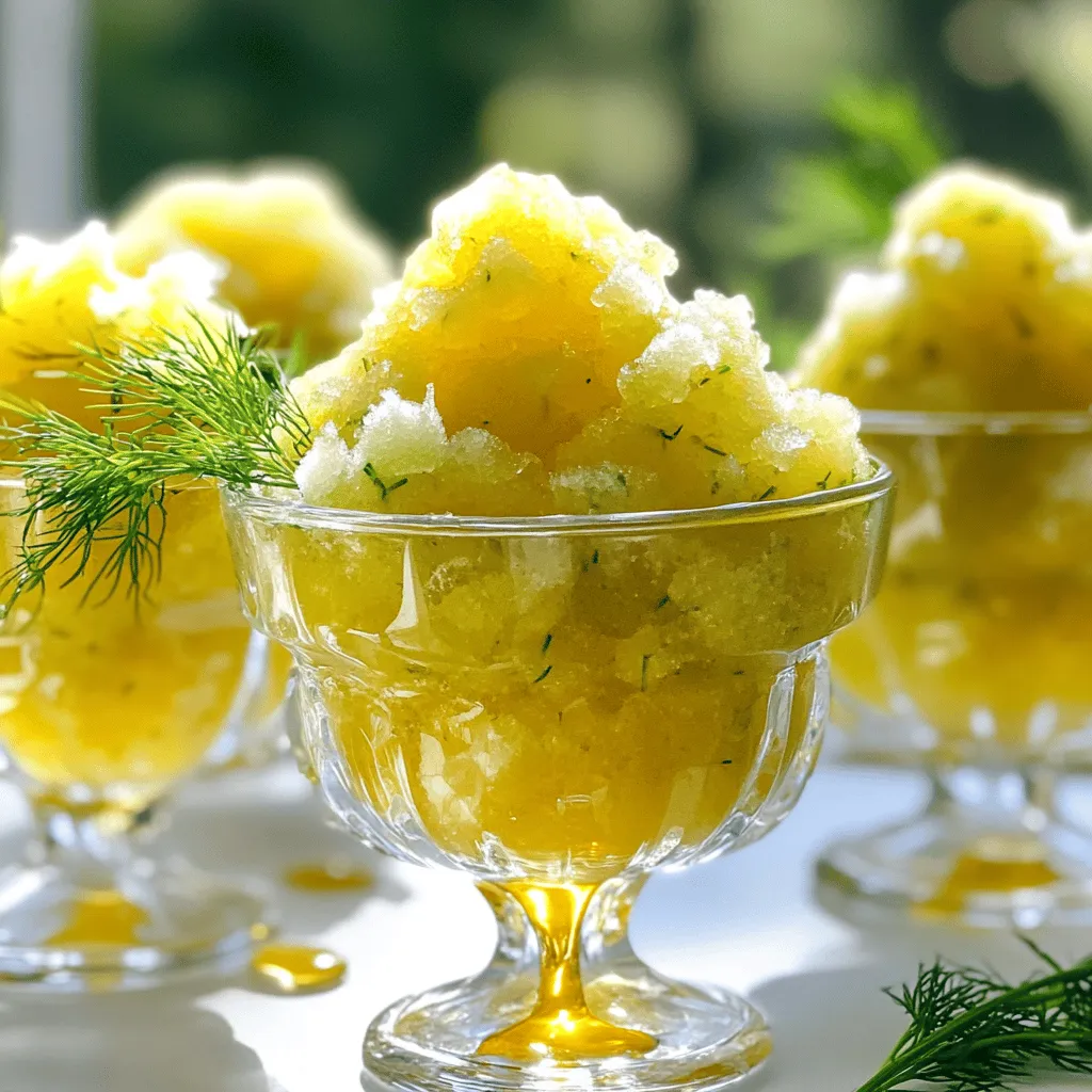 - 500 ml Dill-Eingelegter Saft - 120 ml Wasser - 50 g Kristallzucker Die Hauptzutaten sind einfach und leicht zu finden. Dill-Eingelegter Saft gibt der Granita ihren besonderen Geschmack. Er kommt aus eingelegten Gurken und sorgt für eine erfrischende Note. Wasser ist wichtig, um die Mischung zu verdünnen. Der Kristallzucker hilft, die Süße auszubalancieren. Ich empfehle, frischen Dill-Eingelegten Saft zu verwenden, um das beste Ergebnis zu erzielen. - 30 ml scharfer Honig - 15 ml Zitronensaft Für den scharfen Honig brauchst du einen guten, scharfen Honig. Er gibt der Granita das gewisse Etwas. Zitronensaft bringt Frische und säuerliche Tiefe in den Geschmack. Diese Kombination macht die Granita spannend und einzigartig. Du kannst die Menge des scharfen Honigs anpassen, je nach deinem Geschmack. - Frischer Dill zur Garnitur Frischer Dill ist ein tolles Topping. Er sieht schön aus und schmeckt fantastisch. Wenn du die Granita servierst, streue einfach etwas frischen Dill oben drauf. Das gibt der Granita einen zusätzlichen Frischekick und eine schöne Farbnote. Du kannst auch andere Kräuter ausprobieren, wenn du magst. Für das vollständige Rezept schau dir das [Full Recipe] an und lass dich inspirieren. - Mischen Sie die Zutaten in einem kleinen Topf. - Fügen Sie 500 ml Dill-Eingelegten Saft, 120 ml Wasser und 50 g Kristallzucker hinzu. - Erhitzen Sie die Mischung bei niedriger Hitze. Rühren Sie, bis der Zucker aufgelöst ist. - Achten Sie darauf, die Mischung nicht zum Kochen zu bringen. - Nehmen Sie den Topf vom Herd und fügen Sie 15 ml Zitronensaft hinzu. - Rühren Sie alles gut um und lassen Sie die Mischung auf Raumtemperatur abkühlen. - Gießen Sie die abgekühlte Mischung in eine flache Schale. - Stellen Sie die Schale für 1 bis 2 Stunden in den Gefrierschrank. - Nach 30 Minuten nehmen Sie eine Gabel und lockern die Mischung auf. - Wiederholen Sie diesen Vorgang alle 30 Minuten. - Machen Sie das, bis die Granita flauschig und granular ist. - Nach 3 bis 4 Stunden holen Sie die Granita aus dem Gefrierschrank. - Portionieren Sie die Granita in Schalen oder Bechern. - Träufeln Sie nach Belieben scharfen Honig darüber. - Sie können die Granita auch mit frisch gehacktem Dill garnieren. Für das vollständige Rezept schauen Sie sich das Rezept "Eingelegter Saft Granita mit scharfer Honig" an. Um den Geschmack der Granita zu verbessern, können Sie den Zuckergehalt anpassen. Wenn Sie es süßer mögen, fügen Sie mehr Zucker hinzu. Für eine herzhaftere Note können Sie auch weniger Zucker verwenden. Experimentieren Sie mit verschiedenen Gewürzen. Eine Prise Knoblauchpulver oder Paprika kann neue Geschmäcker hervorbringen. Die richtige Gefrierzeit ist wichtig für eine gute Granita. Lassen Sie die Mischung mindestens drei Stunden im Gefrierfach. Überprüfen Sie die Konsistenz nach zwei Stunden. Wenn Sie die Granita auflockern, verwenden Sie eine Gabel. Kratzen Sie die Mischung alle 30 Minuten auf, um eine fluffige Textur zu erreichen. Die Präsentation ist wichtig. Servieren Sie die Granita in schönen Gläsern. Das sieht nicht nur gut aus, sondern macht auch Spaß. Kombinieren Sie die Granita mit herzhaften Gerichten wie Sandwiches oder Salaten. Die süß-scharfe Granita ergänzt viele Speisen perfekt. Für das volle Rezept schauen Sie sich die [Full Recipe] an. {{image_4}} Sie können die Granita mit verschiedenen Geschmäckern noch aufregender machen. Eine tolle Idee ist die Verwendung von BBQ-Sauce. Das gibt einen rauchigen, süßen Kick. Sie können auch verschiedene Essigsorten ausprobieren. Apfelessig sorgt für eine fruchtige Note, während Reisessig milder schmeckt. Mischen Sie diese mit dem Dill-Eingelegten Saft für ein einzigartiges Erlebnis. Wenn Sie den Honig ersetzen möchten, gibt es viele Möglichkeiten. Ahornsirup ist eine gute Wahl. Er hat einen reichen, süßen Geschmack, der gut passt. Kokosnusszucker ist eine weitere Option. Er hat einen leichten Karamellgeschmack und ist weniger süß. Dies gibt der Granita eine neue Dimension. Probieren Sie verschiedene Süßungsmittel, um Ihren perfekten Mix zu finden. Für vegetariere und vegane Optionen können Sie die Zutaten anpassen. Verwenden Sie pflanzlichen Honig oder Agavendicksaft statt normalem Honig. Achten Sie darauf, dass alle Zutaten vegan sind. Das macht die Granita für jeden zugänglich. Diese Anpassungen machen das Rezept noch vielseitiger. Seien Sie kreativ und finden Sie Ihren eigenen Stil. Für die Lagerung der Granita sind flache Behälter am besten. Verwenden Sie eine flache Metallbackform oder eine große Glasschale. Diese Formen helfen, die Granita gleichmäßig zu gefrieren. Stellen Sie sicher, dass der Behälter gut abgedeckt ist. Dies verhindert, dass die Granita Gerüche aus dem Gefrierschrank aufnimmt. Die Granita bleibt bis zu zwei Wochen frisch, wenn Sie sie richtig lagern. Achten Sie darauf, die Granita nicht zu oft zu entnehmen. Jedes Mal, wenn Sie die Granita öffnen, kann warme Luft eindringen. Dies kann die Textur beeinträchtigen. Wenn Sie die Granita wieder einfrieren, stellen Sie sicher, dass sie gut abgedeckt ist. Wenn Sie Reste haben, denken Sie an kreative Ideen! Sie können die Granita in Smoothies oder Cocktails verwenden. Mischen Sie sie mit Joghurt für ein erfrischendes Dessert. Auch als Topping auf Obstsalat macht die Granita eine gute Figur. Nutzen Sie die Reste, um neue Geschmäcker zu entdecken! Die Zubereitung dauert nur 10 Minuten. Die Mischung benötigt dann etwa 3 bis 4 Stunden im Gefrierschrank. Achte darauf, alle 30 Minuten die Granita aufzulockern. So bekommst du eine schöne, flauschige Textur. Du kannst die Granita also in weniger als 4 Stunden genießen. Ja, die Granita lässt sich gut im Voraus machen. Du kannst sie bis zu einer Woche im Voraus zubereiten und im Gefrierfach lagern. Achte darauf, sie in einem luftdichten Behälter zu verstauen. So bleibt die Granita frisch und lecker. Vor dem Servieren einfach kurz auflockern. Wenn du keinen Dill-Eingelegten Saft hast, probiere andere Eingelegte Säfte. Zum Beispiel, Gurken- oder Olivensaft. Du kannst auch Gemüsebrühe verwenden, aber das gibt einen anderen Geschmack. Es ist wichtig, einen sauren Geschmack zu wählen, um die Granita lecker zu machen. Das hängt von deinem Geschmack ab. Wenn du es weniger scharf magst, reduziere den scharfen Honig. Füge weniger hinzu, oder lass ihn ganz weg. Wenn du es süßer magst, kannst du mehr Kristallzucker verwenden. Experimentiere, um die perfekte Mischung für dich zu finden. Die Idee für diese Granita kommt von der Kombination aus süß und sauer. Eingelegter Saft gibt einen frischen, salzigen Geschmack. Der scharfe Honig bringt eine schöne Wärme dazu. Diese Kombination ist einzigartig und macht die Granita zu einem aufregenden Dessert. Ich wollte etwas Neues schaffen, das einfach und lecker ist. Diese Granita ist erfrischend und einfach zu machen. Du hast gelernt, wie man die Hauptzutaten mischt und die perfekte Textur erreicht. Mit scharfem Honig und frischem Dill wird sie einzigartig. Du kannst kreativ werden und die Zutaten anpassen. Denk daran, Aufbewahrungshinweise zu befolgen, um die Frische zu erhalten. Das Rezept ist flexibel für besondere Wünsche. Probiere es aus und entdecke neue Geschmäcker. Lass deiner Kreativität freien Lauf!