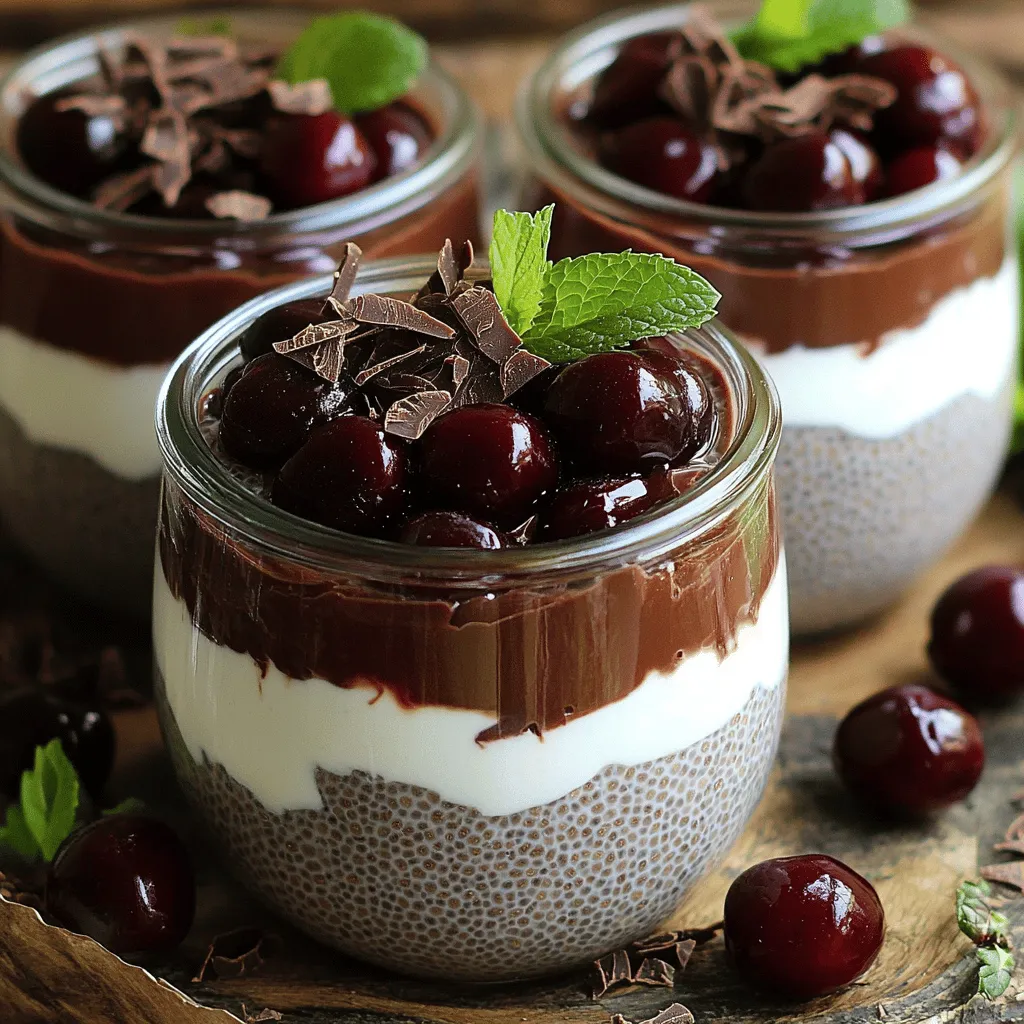 Um deinen Schwarzwälder Übernacht-Chia-Pudding zu machen, brauchst du ein paar einfache Zutaten. Hier sind die Hauptzutaten: - 1/2 Tasse Chiasamen - 2 Tassen Mandeldrink (oder jede andere Milch nach Wahl) - 1/4 Tasse Kakaopulver - 1/4 Tasse Ahornsirup (nach Geschmack anpassen) - 1 Teelöffel Vanilleextrakt - 1 Tasse entsteinte, gehackte Schattenmorellen (frisch oder gefroren) - 1/2 Tasse griechischer Joghurt (oder pflanzliche Alternative) - Zartbitterschokoladenraspeln zur Garnitur - Frische Minzblätter zur Garnitur Jede Zutat hat ihren eigenen Geschmack. Die Chiasamen geben dir die tolle Pudding-Konsistenz. Das Kakaopulver bringt den schokoladigen Geschmack, den wir lieben. Die Schattenmorellen sorgen für die fruchtige Note. Wenn du eine Milchalternative wählst, gibt es viele Optionen. Ich empfehle Mandeldrink. Er hat einen milden Geschmack und passt gut zu den anderen Zutaten. Du kannst auch Soja-, Hafer- oder Kokosmilch verwenden. Wähle die Milch, die dir am besten schmeckt. Die Konsistenz bleibt gleich, egal welche Milch du nimmst. Garnierungen machen dein Dessert besonders. Ich verwende oft Zartbitterschokoladenraspeln. Sie geben einen tollen Crunch und mehr Schokolade. Frische Minzblätter sind nicht nur schön, sie bringen auch Frische. Du kannst auch gehackte Nüsse oder andere Früchte verwenden. Sei kreativ und finde deine Lieblingskombination! Für das vollständige Rezept schau dir den Abschnitt "Full Recipe" an. Um den Schwarzwälder Übernacht-Chia-Pudding zu machen, nimm eine große Schüssel. Gib 1/2 Tasse Chiasamen hinein. Füge 2 Tassen Mandeldrink, 1/4 Tasse Kakaopulver, 1/4 Tasse Ahornsirup und 1 Teelöffel Vanilleextrakt hinzu. Rühre alles gut mit einem Schneebesen. Achte darauf, dass keine Klumpen bleiben. Lass die Mischung für 5 Minuten stehen. Rühre dann erneut um, damit die Chiasamen nicht verklumpen. Decke die Schüssel ab und stelle sie für mindestens 4 Stunden oder über Nacht in den Kühlschrank. So quellen die Chiasamen auf und der Pudding wird fest. Wenn der Chia-Pudding fertig ist, nimm Serviergläser. Beginne mit einer Schicht Chia-Pudding. Dann füge eine Schicht der gehackten Schattenmorellen hinzu. Ein Klacks griechischer Joghurt kommt als nächste Schicht. Wiederhole diesen Vorgang, bis die Gläser voll sind. Garnier jedes Glas mit Zartbitterschokoladenraspeln und frischen Minzblättern. Serviere den Pudding kalt. Für die genauen Mengen und Schritte kannst du auch das [Full Recipe] anschauen. Ein häufiger Fehler ist, die Chiasamen nicht genug zu rühren. Wenn du sie einfach in die Flüssigkeit gibst, kann das Klumpen bilden. Rühre die Mischung gut mit einem Schneebesen. Lass die Mischung dann 5 Minuten ruhen und rühre sie erneut. So vermeidest du Klumpen und erhältst eine gleichmäßige Textur. Der Süßungsgrad ist wichtig. Du kannst den Ahornsirup nach deinem Geschmack anpassen. Wenn du es süßer magst, füge mehr hinzu. Für weniger Süße, nimm einfach weniger. Du kannst auch andere Süßungsmittel verwenden, wie Honig oder Agavendicksaft. Probiere es einfach aus, um deinen perfekten Geschmack zu finden. Die Konsistenz des Puddings sollte cremig und dick sein. Wenn du feststellst, dass dein Pudding zu flüssig ist, lasse ihn länger im Kühlschrank. Chiasamen quellen auf und nehmen Flüssigkeit auf. Wenn du eine dickere Konsistenz möchtest, verwende mehr Chiasamen. Achte darauf, dass du die Mischung gut abdeckst, damit sie frisch bleibt. Für das vollständige Rezept und weitere Details, schau dir die [Full Recipe] an. {{image_4}} Du kannst diesen Pudding leicht vegan und laktosefrei machen. Verwende einfach Mandeldrink oder Hafermilch anstelle von normaler Milch. Der griechische Joghurt kann durch pflanzlichen Joghurt ersetzt werden. So bleibt der Geschmack frisch und lecker, ohne tierische Produkte. Wenn du andere Früchte magst, probiere es aus! Himbeeren, Erdbeeren oder sogar Bananen passen gut. Du kannst frische oder gefrorene Früchte verwenden. Diese geben dem Pudding eine neue Note und machen ihn bunter. Experimentiere mit verschiedenen Aromen! Füge ein wenig Zimt oder Kakaonibs hinzu. Du kannst auch ein paar Tropfen Mandel- oder Kokosnussaroma verwenden. Das bringt eine tolle Vielfalt in deinen Chia-Pudding. Für die vollständige Anleitung und Rezeptdetails, schau dir das [Full Recipe] an. Du solltest den Schwarzwälder Übernacht-Chia-Pudding immer im Kühlschrank aufbewahren. Das hilft, die Frische und den Geschmack zu bewahren. Decke die Gläser mit einem Deckel oder Frischhaltefolie ab. So bleibt der Pudding vor anderen Gerüchen geschützt. Der Chia-Pudding hält sich im Kühlschrank für etwa 3 bis 5 Tage. Wenn du ihn länger aufbewahren möchtest, überprüfe immer den Geruch und das Aussehen. Wenn etwas komisch aussieht oder riecht, wirf es weg. Du kannst Chia-Pudding auch einfrieren. Fülle ihn in einen luftdichten Behälter. So bleibt er bis zu 2 Monate frisch. Wenn du ihn essen möchtest, lasse ihn über Nacht im Kühlschrank auftauen. Rühre ihn nach dem Auftauen gut durch, um die Konsistenz zu verbessern. Chiasamen sind kleine, aber mächtige Samen. Sie sind reich an Ballaststoffen, was gut für die Verdauung ist. Diese Samen enthalten auch Omega-3-Fettsäuren, die gut für das Herz sind. Zudem haben sie viel Protein, was hilfreich für den Muskelaufbau ist. Chiasamen sind auch voller Antioxidantien, die den Körper schützen. Diese Nährstoffe machen Chiasamen zu einer tollen Ergänzung in deiner Ernährung. Ja, du kannst Kakaopulver durch mehrere Dinge ersetzen. Eine gute Wahl ist rohe Kakaonibs für einen intensiveren Schokoladengeschmack. Du kannst auch carobpulver verwenden, wenn du einen süßeren Geschmack möchtest. Wenn du keinen Schokoladengeschmack magst, probiere Vanille- oder Zimt-Pulver. Diese Alternativen geben deinem Pudding eine neue Note. Du kannst den Schwarzwälder Übernacht-Chia-Pudding bis zu drei Tage im Voraus machen. Das macht ihn perfekt für Meal Prep. Stelle sicher, dass du ihn in einem luftdichten Behälter im Kühlschrank aufbewahrst. So bleibt er frisch und lecker. Wenn du ihn länger aufbewahren möchtest, kannst du ihn auch einfrieren, allerdings verändert sich die Konsistenz beim Auftauen. Der Schwarzwälder Übernacht-Chia-Pudding ist einfach zuzubereiten und gesund. Du hast gelernt, wie man die Hauptzutaten auswählt und verschiedene Milchalternativen nutzt. Auch die perfekten Garnierungen kannst du jetzt auswählen. Die Schritt-für-Schritt-Anleitung hilft dir, Fehler zu vermeiden und die beste Konsistenz zu erreichen. Variiere nach deinem Geschmack und bewahre den Pudding richtig auf. Chiasamen bieten viele gesundheitliche Vorteile. Nun liegt es an dir, diesen köstlichen Pudding auszuprobieren!