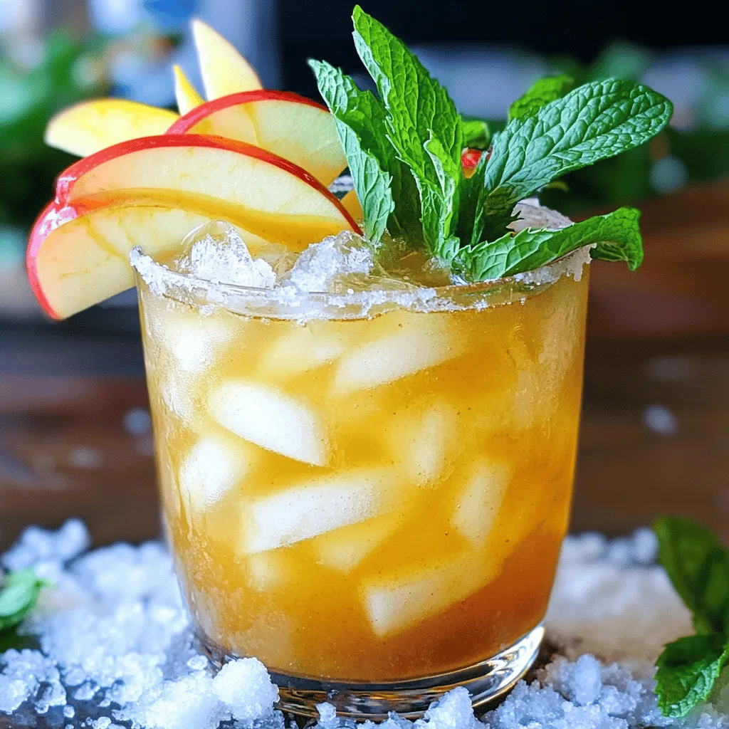 Für den perfekten Apfelbutter-Bourbon-Cocktail Smash brauchen wir einige Hauptzutaten. Diese sind: - 60 ml Bourbon - 30 ml Apfelbutter - 30 ml frischer Zitronensaft - 15 ml Ahornsirup - Frische Minzblätter, zur Garnierung - Apfelscheiben, zur Garnierung - Zerstoßenes Eis Jede Zutat spielt eine wichtige Rolle. Der Bourbon bringt den kräftigen Geschmack. Apfelbutter gibt eine süße, fruchtige Note. Frischer Zitronensaft sorgt für einen spritzigen Kick. Ahornsirup fügt eine sanfte Süße hinzu. Die Maße sind einfach zu merken. Verwende einen Messbecher, um die Mengen genau abzumessen. Ein Cocktail-Shaker ist notwendig, um die Zutaten gut zu mischen. Du kannst auch einen großen Glasbehälter verwenden, wenn kein Shaker vorhanden ist. Achte darauf, frische Zutaten zu nutzen. Sie machen den Drink lebendig und schmackhaft. Zerstoßenes Eis ist wichtig, um den Cocktail zu kühlen. Du kannst es leicht selbst herstellen, indem du Eiswürfel in einem Tuch zerdrückst. Für den besten Geschmack empfehle ich, hochwertigen Bourbon zu wählen. Ein fester, aromatischer Bourbon bringt die besten Aromen hervor. Bei der Apfelbutter solltest du auf eine Marke mit natürlichen Zutaten achten. Vermeide jene mit vielen Zusatzstoffen. Frische Zitronen sind ein Muss. Presse sie direkt, um den besten Saft zu erhalten. Verwende frische Minze für die Garnitur. Sie bringt einen frischen Duft und einen schönen Farbkontrast. Für die Apfelscheiben wähle knackige Äpfel, die gut aussehen und schmecken. Für das vollständige Rezept, siehe [Full Recipe]. Um einen Apfelbutter-Bourbon-Cocktail Smash zu machen, brauchen Sie frische und hochwertige Zutaten. Hier sind die Schritte: - Messen Sie 60 ml Bourbon ab. - Nehmen Sie 30 ml Apfelbutter. - Bereiten Sie 30 ml frischen Zitronensaft vor. - Fügen Sie 15 ml Ahornsirup hinzu. - Bereiten Sie frische Minzblätter für die Garnierung vor. - Schneiden Sie einige Apfelscheiben für die Dekoration. - Holen Sie sich zerstoßenes Eis. Stellen Sie alles bereit, um den Cocktail einfach zu mixen. Jetzt kommt der spannende Teil, das Mixen! Folgen Sie diesen Schritten: 1. Geben Sie Bourbon, Apfelbutter, Zitronensaft und Ahornsirup in einen Shaker. 2. Rühren Sie die Mischung kräftig um, bis alles gut vermengt ist. 3. Fügen Sie eine Handvoll zerstoßenes Eis in den Shaker. 4. Schütteln Sie kräftig für etwa 15-20 Sekunden. 5. Achten Sie darauf, dass die Mischung gut gekühlt ist. Das Servieren ist einfach und macht Spaß. Hier sind die Schritte: 1. Füllen Sie ein Rocks-Glas mit zerstoßenem Eis. 2. Seihen Sie die Cocktailmischung vorsichtig über das Eis im Glas. 3. Garnieren Sie mit frischen Minzblättern und Apfelscheiben. Ihr Apfelbutter-Bourbon-Cocktail Smash ist jetzt bereit zum Genießen! Folgen Sie dem [Full Recipe] für weitere Details. Bourbon hat einen reichen, süßen Geschmack. Er passt gut zu fruchtigen Aromen. Kombiniere ihn mit Gewürzen wie Zimt oder Muskatnuss. Diese Gewürze bringen Wärme in deinen Cocktail. Ein Spritzer Angostura Bitter kann auch helfen, die Aromen zu heben. Experimentiere mit Apfelwein für einen zusätzlichen Apfelgeschmack. Nicht jeder mag die Süße von Apfelbutter. Du kannst den Anteil von Ahornsirup reduzieren. Wenn du etwas Fruchtigeres willst, füge mehr frischen Zitronensaft hinzu. Du kannst auch andere Obstsorten verwenden, wie Birnenpüree oder Pfirsichschnaps. Für eine würzige Note probiere einen Hauch von Ingwer oder Chili. Ein häufiger Fehler ist, die Zutaten nicht gut zu mischen. Stelle sicher, dass alles gründlich vermischt ist. Auch das Eis sollte frisch und zerstoßen sein. Zu viel Eis kann den Cocktail wässrig machen. Achte darauf, den Cocktail gut zu schütteln, um die Kühle zu erreichen. Wenn du dein Getränk garnierst, verwende frische Minzblätter. Sie geben einen tollen Duft und eine schöne Optik. Denke daran, die Garnierungen nicht zu überladen. Weniger ist oft mehr. {{image_4}} Ein alkoholfreier Apfelbutter-Bourbon-Cocktail ist einfach und lecker. Er gibt dir den fruchtigen Geschmack ohne Alkohol. Du kannst die gleichen Zutaten verwenden, aber ohne Bourbon. Stattdessen füge einen spritzigen Apfelsaft oder Ingwerbier hinzu. Das gibt dir eine tolle Frische. Füge ein paar Spritzer Zitrone hinzu, um die Säure zu verstärken. Das Getränk bleibt schön süß und erfrischend. Für besondere Feiertage kannst du den Cocktail leicht anpassen. Zu Weihnachten füge einen Hauch von Zimt oder Muskatnuss hinzu. Diese Gewürze passen perfekt zu Apfelbutter. Für den Herbst kannst du etwas Kürbispüree in die Mischung geben. Das bringt eine schöne, herzhafte Note. Wenn du im Frühling feierst, versuche, frische Beeren hinzuzufügen. Sie bringen Farbe und Frische in dein Getränk. Du kannst auch mit anderen Früchten experimentieren. Anstelle von Apfelbutter kannst du Pfirsich- oder Birnenbutter verwenden. Diese Alternativen verleihen dem Cocktail einen neuen Geschmack. Für eine tropische Note füge etwas Ananassaft hinzu. Das sorgt für ein ganz anderes Geschmackserlebnis. Die Kombination aus verschiedenen Früchten macht das Getränk spannend und neu. Um deinen Apfelbutter-Bourbon-Cocktail frisch zu halten, bewahre ihn im Kühlschrank auf. Dieser Cocktail schmeckt am besten, wenn er frisch gemixt ist. Wenn du Reste hast, fülle sie in einen luftdichten Behälter. So bleibt der Geschmack länger erhalten. Achte darauf, den Cocktail innerhalb von ein bis zwei Tagen zu konsumieren. Wenn du Reste hast, kannst du sie leicht verwalten. Gieße den Cocktail in einen Behälter mit Deckel. Stelle sicher, dass er gut verschlossen ist. Du kannst den Cocktail auch in Eiswürfelschalen einfrieren. So kannst du die Aromen später in einem neuen Cocktail genießen. Mische einfach die gefrorenen Würfel mit frischem Bourbon und Zitronensaft. Die Zutaten für deinen Cocktail sollten kühl und trocken gelagert werden. Bewahre die Apfelbutter im Kühlschrank auf. So bleibt sie frisch und lecker. Bourbon kann bei Raumtemperatur gelagert werden, aber auch im Kühlschrank schmeckt er gut. Zitronensaft sollte frisch gepresst und in einem geschlossenen Behälter aufbewahrt werden. Wenn du diese Tipps befolgst, hast du immer die besten Zutaten zur Hand. Apfelbutter ist ein süßer, dickflüssiger Aufstrich aus Äpfeln. Es schmeckt fruchtig und würzig. Du kannst Apfelbutter in vielen Supermärkten finden. Oft steht sie in der Nähe von Marmeladen und Gelees. Du kannst auch lokale Bauernmärkte besuchen. Dort gibt es oft frische, handgemachte Varianten. Ja, du kannst auch andere Spirituosen verwenden. Ein guter Ersatz ist Rye Whiskey. Er hat einen ähnlichen Geschmack. Rum ist eine süßere Option. Vodka bietet einen neutralen Geschmack. Bei jeder Wahl bleibt das Fruchtaroma der Apfelbutter wichtig. Experimentiere, um deinen Favoriten zu finden. Die vorbereiteten Zutaten können bis zu drei Tage im Kühlschrank bleiben. Achte darauf, sie in einem luftdichten Behälter zu lagern. So bleibt der Geschmack frisch. Wenn du die Mischung lange aufbewahren willst, bereite nur die Grundzutaten vor. Mische sie kurz vor dem Servieren für den besten Geschmack. Dieser Artikel gibt dir alles, was du über Cocktails wissen musst. Wir haben die besten Zutaten vorgestellt und wie man sie richtig nutzt. Du hast auch eine einfache Schritt-für-Schritt-Anleitung zum Mixen gefunden. Mit unseren Tipps und Tricks kannst du häufige Fehler vermeiden und deinen Cocktail perfekt anpassen. Denke daran, dass du auch alkoholfreie Versionen ausprobieren kannst. Jetzt kannst du deine Freunde beeindrucken und sie mit leckeren Cocktails verwöhnen. Mixe weiter, sei kreativ und genieße jeden Schluck!