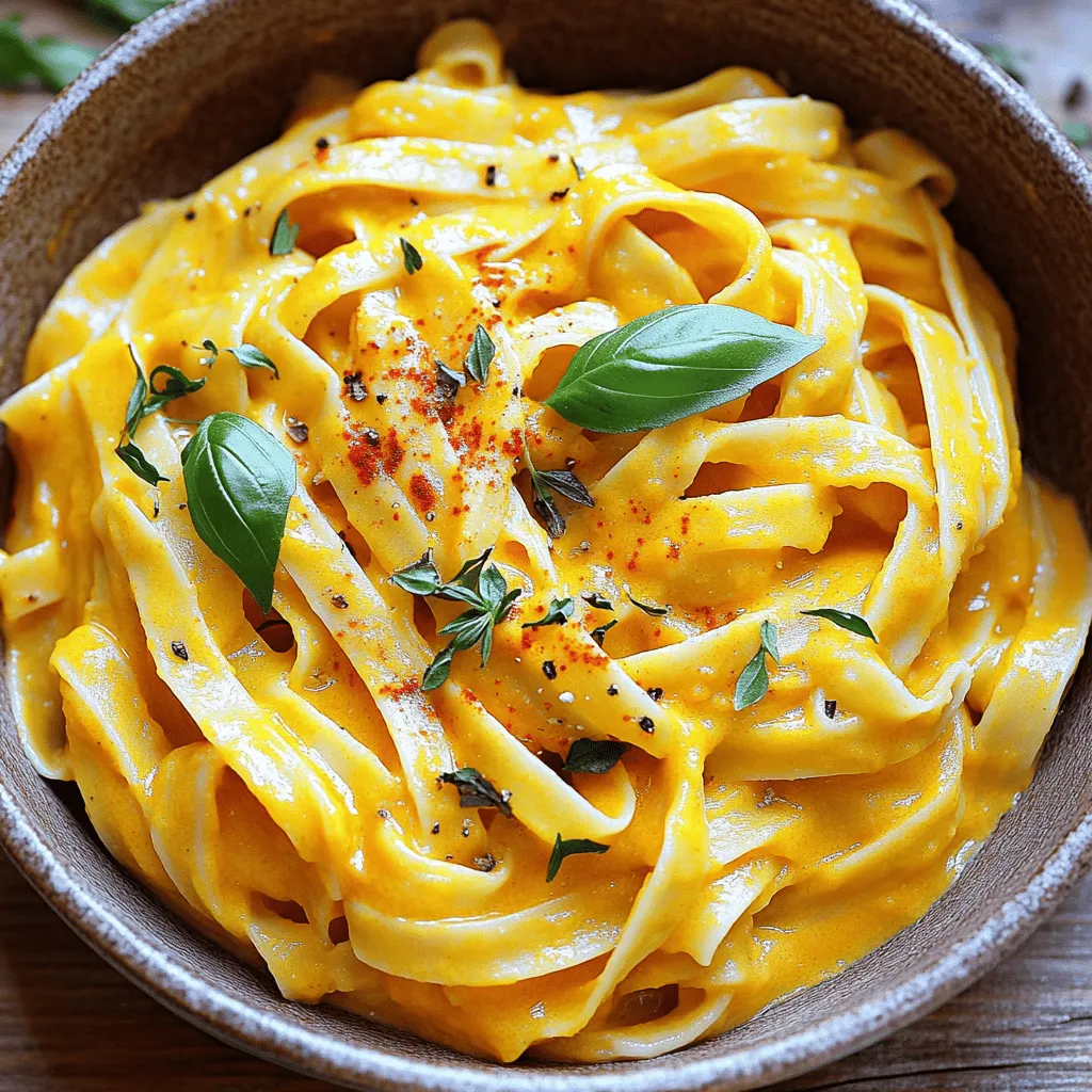 Für eine schmackhafte vegane Pasta benötigst du folgende Hauptzutaten: - 340 g Pasta nach Wahl (z.B. Fettuccine oder Penne) - 240 ml Kürbispüree (aus der Dose oder selbstgemacht) - 240 ml Kokosmilch (vollfett für mehr Cremigkeit) - 2 Esslöffel Olivenöl - 3 Knoblauchzehen, fein gehackt - 1 kleine Zwiebel, fein gewürfelt Diese Zutaten geben der Pasta einen tollen Geschmack und eine schöne Textur. Das Kürbispüree sorgt für eine süße Note. Kokosmilch macht die Sauce cremig und reichhaltig. Um die Aromen perfekt zu kombinieren, brauchst du auch einige Gewürze: - 1 Teelöffel getrockneter Thymian - 1 Teelöffel geräuchertes Paprikapulver - 1 Esslöffel Nährhefe (optional, für einen käsigen Geschmack) - Salz und Pfeffer nach Geschmack Diese Gewürze bringen Tiefe in die Sauce. Der Thymian gibt einen frischen Geschmack. Geräuchertes Paprikapulver fügt eine leicht rauchige Note hinzu. Nährhefe ist optional, aber sie verstärkt den herzhaften Geschmack. Die Wahl der Nudeln ist wichtig für das gesamte Gericht. Hier sind einige Tipps: - Form wählen: Fettuccine oder Penne sind ideal, da sie die Sauce gut halten. - Vollkorn oder glutenfrei: Vollkornnudeln sind gesünder. Glutenfreie Optionen sind auch eine gute Wahl. - Hochwertige Marken: Achte auf gute Marken, die keinen Zusatz von Eier enthalten, um sicherzustellen, dass sie vegan sind. Diese Tipps helfen dir, die perfekte Pasta auszuwählen. Du kannst das Rezept für die vegane cremige Kürbis-Pasta hier finden: [Full Recipe]. Beginne mit einem großen Topf. Fülle ihn mit Wasser und bringe es zum Kochen. Achte darauf, das Wasser gut zu salzen. Das gibt der Pasta Geschmack. Koche die Pasta nach den Anweisungen auf der Verpackung. Al dente ist der Schlüssel. Wenn sie fertig ist, lass die Pasta gut abtropfen. Vergiss nicht, etwa 240 ml Nudelwasser aufzuheben. Das hilft später bei der Sauce. Erhitze in einer großen Pfanne Olivenöl bei mittlerer Hitze. Füge die gewürfelte Zwiebel hinzu und brate sie 3 bis 4 Minuten lang. Sie sollte glasig sein. Dann kommt der gehackte Knoblauch. Brate ihn etwa eine Minute mit. Er wird jetzt sehr aromatisch! Gib das Kürbispüree und die Kokosmilch in die Pfanne. Füge getrockneten Thymian und geräuchertes Paprikapulver hinzu. Wenn du magst, streue etwas Nährhefe ein. Lass alles 5 Minuten köcheln. Wenn die Sauce zu dick ist, gib nach und nach das Nudelwasser dazu. So wird sie schön cremig. Jetzt ist es Zeit, alles zu vereinen. Füge die gekochte Pasta zur Sauce hinzu. Schwenke sie gut, damit die Pasta gleichmäßig bedeckt wird. Schmecke mit Salz und Pfeffer ab. Wärm alles für 2 bis 3 Minuten durch. Jetzt darfst du die Pasta anrichten! Serviere sie in tiefen Tellern. Du kannst sie mit Nährhefe und frisch gemahlenem Pfeffer bestreuen. Dekoriere mit frischen Basilikumblättern. Für mehr Details, schau dir das [Full Recipe] an. Ein häufiger Fehler ist, die Pasta zu lange zu kochen. Achte darauf, sie al dente zu kochen. So bleibt die Konsistenz perfekt und sie nimmt die Sauce besser auf. Ein weiterer Fehler ist, die Sauce zu dick zu machen. Wenn das passiert, füge einfach etwas vom Nudelwasser hinzu. So kannst du die Sauce anpassen und sie bleibt cremig. Du kannst die Aromen leicht anpassen. Füge mehr Knoblauch hinzu, wenn du es würziger magst. Für einen frischeren Geschmack kannst du etwas Zitronensaft einrühren. Wenn du einen schärferen Kick willst, probiere rote Paprika oder Chili. Du kannst die Gewürze nach deinem Geschmack ändern und das Gericht so ganz persönlich machen. Die perfekte Sauce ist cremig, aber nicht zu dick. Beginne mit den angegebenen Zutaten. Wenn du die Sauce zu dick findest, füge nach und nach Nudelwasser hinzu, bis sie die gewünschte Konsistenz hat. Ein weiterer Tipp ist, die Kokosmilch gut zu vermischen, um Klumpen zu vermeiden. So wird die Sauce schön glatt und vollmundig. Für die besten Ergebnisse, schau dir auch das [Full Recipe] an. {{image_4}} Wenn du Allergien hast, kannst du die Pasta leicht anpassen. Nutze glutenfreie Pasta, wenn du Gluten meiden musst. Anstelle von Kokosmilch kannst du Mandel- oder Hafermilch verwenden. Achte darauf, dass die pflanzliche Milch ungesüßt ist. Wenn du Nüsse nicht magst, bleibe bei Kokosmilch. Die Konsistenz bleibt so schön cremig. Du kannst deine Pasta noch nahrhafter machen. Füge gebratene Kichererbsen oder Linsen hinzu. Sie geben Protein und Textur. Auch Tofu ist eine gute Wahl. Brate ihn vorher an, damit er knusprig wird. Er passt gut zu den Aromen der Sauce. Wenn du mehr Gemüse magst, füge Erbsen oder Spinat hinzu. Diese Optionen machen deine Mahlzeit reichhaltiger. Experimentiere mit verschiedenen Gemüsesorten. Kürbis ist großartig, aber auch Süßkartoffeln oder Karotten funktionieren gut. Püriere sie für eine glatte Sauce. Zucchini oder Paprika sind ebenfalls lecker. Sie bringen Farbe und Geschmack. Achte darauf, das Gemüse klein zu schneiden, damit es schnell kocht. Diese Variationen halten das Rezept frisch und spannend. Für mehr Details und die genaue Zubereitung, schau dir das [Full Recipe] an. Es ist wichtig, die Reste der veganen cremigen Kürbis-Pasta richtig zu lagern. Verwende am besten einen luftdichten Behälter. So bleibt die Pasta frisch. Lass die Pasta vor dem Lagern auf Raumtemperatur abkühlen. Lagere die Reste im Kühlschrank für bis zu drei Tage. Um die Pasta wieder aufzuwärmen, gibt es einige einfache Methoden. Du kannst die Reste in einer Pfanne auf mittlerer Hitze erwärmen. Füge etwas Wasser oder Gemüsebrühe hinzu, um die Sauce wieder cremig zu machen. Eine andere Möglichkeit ist die Mikrowelle. Stelle sie in eine mikrowellengeeignete Schüssel und decke sie ab. Erhitze die Pasta in kurzen Intervallen und rühre sie zwischendurch um. Im Kühlschrank hält die vegane Pasta etwa drei Tage. Du kannst sie auch einfrieren, wenn du sie länger aufbewahren möchtest. In einem luftdichten Behälter kann die Pasta bis zu drei Monate im Gefrierfach bleiben. Vergiss nicht, sie vorher gut abzukühlen. Wenn du die Pasta aufwärmst, lasse sie langsam im Kühlschrank auftauen, bevor du sie erhitzt. So bleibt der Geschmack frisch und lecker. Die Zubereitung dauert insgesamt etwa 25 Minuten. Du benötigst 10 Minuten für die Vorbereitung und 15 Minuten zum Kochen. Das ist schnell und einfach! Du kannst die Pasta in der Zeit kochen, während du die Sauce zubereitest. So sparst du Zeit und kannst deine Mahlzeit schneller genießen. Ja, du kannst dieses Rezept leicht glutenfrei machen. Wähle glutenfreie Pasta, die dir gefällt. Es gibt viele Sorten aus Reis oder Linsen. Achte darauf, die Kochzeit anzupassen, damit die Pasta perfekt al dente wird. So kannst du den vollen Geschmack der Sauce genießen, ohne glutenhaltige Zutaten. Wenn du den Vodka meiden möchtest, gibt es tolle Alternativen. Du kannst etwas Gemüsebrühe oder Zitronensaft verwenden, um den Geschmack zu verstärken. Diese Optionen geben der Sauce die nötige Tiefe. Du brauchst den Vodka nicht, um ein leckeres Gericht zu kreieren. Probiere es aus und finde deinen Favoriten! Für das vollständige Rezept, besuche den Abschnitt [Full Recipe]. Die vegane Pasta ist einfach und lecker. Wir haben die besten Zutaten, Gewürze und Nudeln besprochen. Ich habe eine Schritt-für-Schritt-Anleitung gegeben, um das Kochen zu erleichtern. Zudem teilte ich hilfreiche Tipps, um Fehler zu vermeiden und die Konsistenz zu optimieren. Variationen bieten Alternativen für Allergien und besondere Vorlieben. Schließlich konnten Sie erfahren, wie man Reste richtig lagert und aufwärmt. Nutzen Sie diese Informationen, um Ihre eigene perfekte vegane Pasta zuzubereiten. Viel Spaß beim Kochen und Experimentieren!