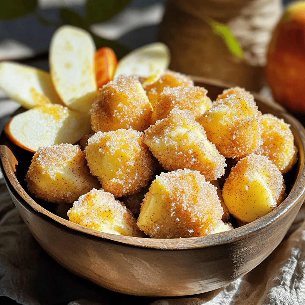 - Äpfel: Ich empfehle Fuji oder Honeycrisp. Diese Sorten sind süß und knackig. Sie geben den Donutlöchern einen tollen Geschmack. - Mehl und Backtriebmittel: Verwende Weizenmehl und Backpulver. Diese sorgen für eine lockere Textur. Achte darauf, frisches Backpulver zu nutzen. - Zucker und Zimt: Normaler Haushaltszucker funktioniert gut. Für den Zimt nutze gemahlenen Zimt. Dieser hat ein starkes Aroma, das perfekt passt. - Vergleich von Zimt-Varianten: Verwende hochwertigen Ceylon-Zimt. Er hat einen milderen Geschmack. Cassia-Zimt ist stärker, aber auch gut geeignet. - Wie beeinflusst die Zuckerart den Geschmack? Weißer Zucker ist süß und macht die Donutlöcher knusprig. Brauner Zucker fügt einen karamelligen Geschmack hinzu. Zuerst entferne ich das Kerngehäuse der Äpfel. Dazu nehme ich einen Apfelausstecher. Danach schneide ich die Äpfel in mundgerechte Stücke. Du kannst sie auch in Ringe schneiden, wenn du das magst. Diese verschiedenen Formen geben dem Gericht eine schöne Optik. Jetzt mische ich die trockenen Zutaten. In einer Schüssel gebe ich Mehl, ½ Tasse Zucker, Backpulver, 1 Teelöffel Zimt und Salz. Ich vermenge alles mit einem Schneebesen. Es ist wichtig, die Flüssigzutaten separat vorzubereiten. In einer anderen Schüssel verrühre ich Milch, das Ei und die geschmolzene Butter. Dann gebe ich die flüssigen Zutaten zu den trockenen. Ich rühre alles vorsichtig, damit der Teig nicht zu glatt wird. Ein paar Klumpen sind okay. Bevor ich die Donutlöcher frittieren kann, heize ich die Luftfritteuse auf 190°C vor. Das dauert etwa fünf Minuten. Dann gebe ich mit einem Esslöffel die Apfelstücke in den Korb. Ich lasse genügend Platz dazwischen. Die Donutlöcher frittieren für 8-10 Minuten. Ich schüttle den Korb zur Hälfte der Zeit, damit sie gleichmäßig garen. Während sie frittieren, mische ich Zucker und Zimt für das Topping. Nach dem Garen wende ich die Donutlöcher sofort in der Zimt-Zucker-Mischung. So sind sie gleichmäßig bedeckt und lecker. Um die besten Donutlöcher zu machen, sollten Sie ein paar Dinge beachten. Zuerst, verwenden Sie frische Äpfel. Ich empfehle Fuji oder Honeycrisp. Diese Sorten sind süß und knackig. Der richtige Apfel macht einen großen Unterschied im Geschmack. Vermeiden Sie häufige Fehler beim Frittieren. Überfüllen Sie die Luftfritteuse nicht. Geben Sie nur wenige Stücke hinein, damit sie gleichmäßig garen. Schütteln Sie den Korb zur Hälfte der Garzeit. So werden alle Donutlöcher goldbraun und lecker. Sie können auch verschiedene Äpfel ausprobieren. Jedes Obst bringt einen anderen Geschmack. Versuchen Sie Granny Smith für eine saure Note oder Gala für eine süßere Option. Das macht Ihr Rezept spannend. Präsentation ist wichtig, besonders bei besonderen Anlässen. Servieren Sie die Donutlöcher in einer schönen Schüssel. Garnieren Sie sie mit einem zusätzlichen Hauch Zimt-Zucker. Fügen Sie ein paar frische Apfelscheiben hinzu. Das sieht schön aus und schmeckt frisch. Eine weitere tolle Idee ist, die Donutlöcher mit Vanilleeis zu kombinieren. Das kalte Eis passt perfekt zu den warmen, süßen Donutlöchern. Es macht das Dessert noch verlockender. Wenn Sie Gäste haben, wird es sicher Eindruck machen. Für das vollständige Rezept schauen Sie sich die Full Recipe an. {{image_4}} Eine einfache Möglichkeit, Ihre Donutlöcher zu verbessern, ist die Füllung. Sie können Zimt- oder Schokoladenfüllungen verwenden. Diese Füllungen verleihen den Donutlöchern einen neuen Geschmack. Wenn Sie Nüsse oder Schokolade hinzufügen, sorgen Sie für einen zusätzlichen Crunch. Mandeln oder Walnüsse sind großartige Optionen. Sie bringen einen nussigen Geschmack, der gut zu den Äpfeln passt. Schokoladenstückchen machen die Donutlöcher noch schokoladiger und lustiger. Wenn Sie glutenfreie oder vegane Optionen benötigen, gibt es viele Anpassungen. Ersetzen Sie das Weizenmehl durch ein glutenfreies Mehl. Mandel- oder Hafermehl sind gute Alternativen. Für die Flüssigkeiten können Sie pflanzliche Milch statt Kuhmilch verwenden. Sojamilch oder Mandelmilch sind sehr beliebt. Statt eines Eies können Sie auch eine Banane oder Apfelmus verwenden. Diese Zutaten helfen, die Feuchtigkeit zu halten. So machen Sie die Donutlöcher für jeden geeignet. Die Lagerung der Donutlöcher ist wichtig, um ihre Frische zu erhalten. Sie können die Donutlöcher im Kühlschrank oder Gefrierfach aufbewahren. - Kühlschrank: Im Kühlschrank bleiben die Donutlöcher etwa 2-3 Tage frisch. Sie werden weich, können aber immer noch gut schmecken. - Gefrierfach: Im Gefrierfach halten sie bis zu 2 Monate. Sie behalten ihre Form, aber die Textur könnte sich ändern. Um die Donutlöcher wieder aufzuwärmen, legen Sie sie einfach in den Ofen. Bei 180°C für etwa 5-7 Minuten werden sie warm und leicht knusprig. Vermeiden Sie die Mikrowelle, da sie die Donutlöcher weich macht. Die Haltbarkeit der Donutlöcher hängt von der Lagerung ab. - Im Kühlschrank: 2-3 Tage frisch. - Im Gefrierfach: Bis zu 2 Monate. Achten Sie auf Anzeichen von Verderb. Wenn die Donutlöcher seltsam riechen oder eine andere Farbe annehmen, ist es besser, sie wegzuwerfen. So genießen Sie immer den besten Geschmack! Um die Donutlöcher knuspriger zu machen, achte auf die Garzeit. Frittiere sie bei 190°C für 8-10 Minuten. Schüttle den Korb in der Mitte der Garzeit. Wenn sie noch nicht knusprig sind, probiere 1-2 Minuten länger. Du kannst auch die Menge an Butter im Teig reduzieren. Weniger Fett hilft, dass sie knuspriger werden. Ja, du kannst die Donutlöcher auch im Ofen backen. Heize den Ofen auf 180°C vor. Lege die Donutlöcher auf ein Backblech mit Backpapier. Backe sie für 12-15 Minuten. Der Geschmack wird ähnlich sein, aber die Textur ist weicher. Die Luftfritteuse sorgt für eine knusprigere Außenfläche. Übrig gebliebene Äpfel sind sehr vielseitig. Du kannst sie in Salate schneiden oder zu Apfelmus kochen. Auch Apfelkuchen oder Apfelcrumble sind tolle Ideen. Wenn du Lust auf etwas Neues hast, probiere sie im Smoothie. Sie bringen Süße und Frische. Hier ist eine kurze Zusammenfassung der Zutaten und Zubereitungsschritte für das komplette Rezept: Zutaten: - 2 große Äpfel (z.B. Fuji oder Honeycrisp) - 1 Tasse Weizenmehl - ½ Tasse Zucker (für den Donutlöchermix) - 1 Esslöffel Backpulver - 1 Teelöffel gemahlener Zimt (für den Donutlöchermix) - ½ Teelöffel Salz - ½ Tasse Vollmilch - 1 großes Ei - 2 Esslöffel ungesalzene Butter, geschmolzen - ½ Tasse Zucker (für das Zimt-Zucker-Topping) - 1 Teelöffel gemahlener Zimt (für das Zimt-Zucker-Topping) Zubereitung: 1. Äpfel vorbereiten und in Stücke schneiden. 2. Teig aus Mehl, Zucker, Backpulver, Zimt und Salz mischen. 3. Milch, Ei und Butter in einer anderen Schüssel vermengen. 4. Flüssige und trockene Zutaten vorsichtig kombinieren. 5. Äpfel in den Teig heben. 6. Luftfritteuse auf 190°C vorheizen. 7. Donutlöcher frittieren, bis sie goldbraun sind. 8. Zimt-Zucker-Mischung vorbereiten. 9. Donutlöcher in der Zimt-Zucker-Mischung wälzen. 10. Warm servieren. Das ist das Full Recipe für diese leckeren Donutlöcher. Die Zubereitung von Zimt-Zucker Apfel-Donutlöchern ist einfach und macht Spaß. Sie haben nun wichtige Zutaten, Tipps und Variationen kennengelernt. Experimentieren Sie mit verschiedenen Äpfeln und Füllungen. Denken Sie daran, die richtigen Lagerungshinweise zu beachten, um die Frische zu erhalten. Ob für einen besonderen Anlass oder einfach zum Naschen, diese Donutlöcher bringen Freude. Lassen Sie Ihrer Kreativität freien Lauf und genießen Sie jeden Biss!