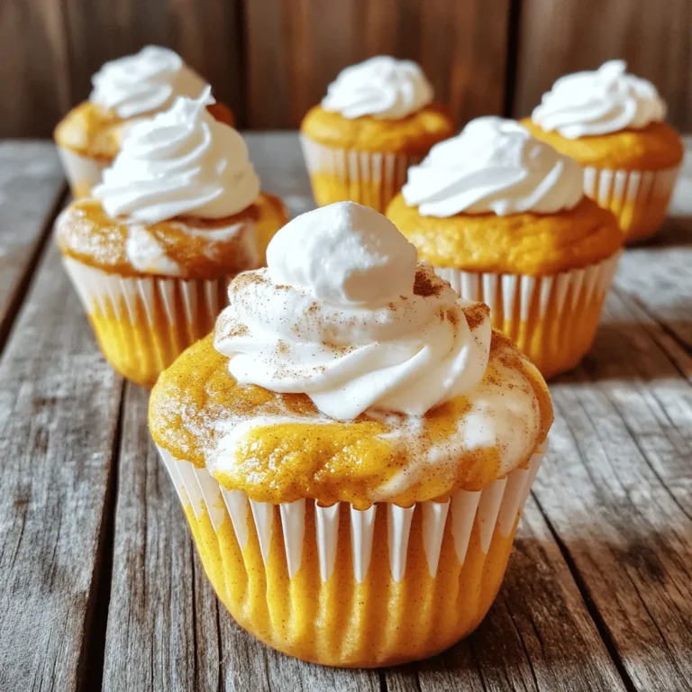 Die Hauptzutaten für Kürbis Cheesecake Cupcakes sind einfach und leicht zu finden. Hier ist die Liste: - 1 Tasse Weizenmehl - 1/2 Teelöffel Backpulver - 1/2 Teelöffel Natron - 1/4 Teelöffel Salz - 2 Teelöffel gemahlener Zimt - 1/2 Teelöffel gemahlene Muskatnuss - 1/2 Tasse ungesalzene Butter, weich - 1 Tasse brauner Zucker, gepackt - 1/2 Tasse Kristallzucker - 2 große Eier - 1 Teelöffel Vanilleextrakt - 1/2 Tasse Kürbispüree aus der Dose - 8 Unzen Frischkäse, weich - 1/4 Tasse Kristallzucker (für die Cheesecake-Füllung) - 1 Ei (für die Cheesecake-Füllung) - 1 Teelöffel Vanilleextrakt (für die Cheesecake-Füllung) - Schlagsahne und Zimt zur Dekoration (optional) Für dieses Rezept brauchst du einige einfache Utensilien. Hier sind die wichtigsten: - Muffinblech - Cupcake-Förmchen - 2 große Schüsseln - Handmixer oder Küchenmaschine - Schneebesen - Messbecher und Löffel - Zahnstocher Frische Zutaten machen einen großen Unterschied. Hier sind meine Tipps: - Wähle frische Eier, sie sollten kühl und fest sein. - Achte darauf, dass der Frischkäse weich und glatt ist. - Das Kürbispüree sollte keine Zusatzstoffe haben. - Verwende frische Gewürze. Sie haben mehr Geschmack als alte. - Kaufe Butter in der Kühlung, um die beste Qualität zu sichern. Diese Schritte helfen dir, die besten Kürbis Cheesecake Cupcakes zu machen. Wenn du mehr erfahren möchtest, schau dir das [Full Recipe] an. Zuerst heizen Sie den Ofen auf 175°C vor. Nehmen Sie ein Muffinblech und legen Sie es mit Cupcake-Förmchen aus. Achten Sie darauf, dass die Förmchen gut sitzen. Dies ist wichtig, damit die Cupcakes gleichmäßig backen. In einer mittelgroßen Schüssel sieben Sie das Weizenmehl, Backpulver, Natron, Salz, Zimt und Muskatnuss. Diese Mischung beiseite stellen. In einer großen Schüssel schlagen Sie die weiche Butter, den braunen Zucker und den Kristallzucker schaumig. Fügen Sie dann zwei Eier und einen Teelöffel Vanilleextrakt hinzu. Rühren Sie alles gut um. Geben Sie das Kürbispüree dazu und mischen Sie weiter. Langsam fügen Sie die trockenen Zutaten hinzu und rühren vorsichtig, bis alles kombiniert ist. In einer separaten Schüssel rühren Sie den weichen Frischkäse, 1/4 Tasse Kristallzucker, ein Ei und einen Teelöffel Vanilleextrakt glatt. Achten Sie darauf, dass die Mischung schön cremig ist. Diese Füllung sorgt für den leckeren Cheesecake-Geschmack in den Cupcakes. Füllen Sie jedes Förmchen zur Hälfte mit der Kürbismischung. Setzen Sie dann einen Klecks der Cheesecake-Mischung oben drauf. Nutzen Sie einen Zahnstocher, um die beiden Mischungen leicht zu swirl. Diese Technik sorgt für ein schönes Aussehen. Backen Sie die Cupcakes für 20 bis 25 Minuten. Prüfen Sie mit einem Zahnstocher, ob sie fertig sind. Lassen Sie die Cupcakes 10 Minuten in der Form abkühlen. Danach übertragen Sie sie auf ein Drahtgitter. Warten Sie, bis sie vollständig abgekühlt sind. Toppen Sie die Cupcakes mit Schlagsahne und einer Prise Zimt nach Wunsch. Jetzt sind die Kürbis Cheesecake Cupcakes bereit zum Genießen! Für das vollständige Rezept, sehen Sie sich bitte den Full Recipe an. Ein häufiges Problem ist das Übermixen des Teigs. Das macht die Cupcakes zäh. Mischen Sie die Zutaten nur bis sie gerade verbunden sind. Achten Sie auch auf die Mengen. Zu viel Zucker kann die Cupcakes trocken machen. Halten Sie sich an die Mengenangaben im Rezept. Die Backzeit kann variieren. Jeder Ofen ist anders. Überprüfen Sie die Cupcakes nach 20 Minuten. Ein Zahnstocher sollte sauber herauskommen. Wenn er noch Teig hat, backen Sie weiter. Lassen Sie die Cupcakes nach dem Backen 10 Minuten in der Form abkühlen. So bleiben sie saftig. Servieren Sie die Cupcakes bei Raumtemperatur. So schmecken sie am besten. Toppen Sie sie mit Schlagsahne und etwas Zimt. Das gibt extra Geschmack. Sie können auch frische Nüsse oder Karamellsoße hinzufügen. Jedes Detail macht einen großen Unterschied. {{image_4}} Wenn du glutenfreie Kürbis Cheesecake Cupcakes machen möchtest, ersetze das Weizenmehl. Nutze stattdessen eine glutenfreie Mehlmischung. Diese Mischung sorgt für die richtige Konsistenz. Achte darauf, dass auch das Backpulver glutenfrei ist. So kannst du sicher sein, dass alle Zutaten für alle geeignet sind. Für vegane Kürbis Cheesecake Cupcakes gibt es viele Alternativen. Ersetze die Eier mit Apfelmus oder Leinsamen. Verwende vegane Butter sowie pflanzlichen Frischkäse für die Füllung. Achte darauf, dass auch das Kürbispüree keine tierischen Produkte enthält. Diese Optionen machen die Cupcakes ebenso lecker und passend für alle. Du kannst die Geschmäcker deiner Cupcakes anpassen. Füge Schokoladenstückchen oder gehackte Nüsse hinzu. Für einen besonderen Touch kannst du auch Karamell oder Erdnussbutter verwenden. Diese Variationen verleihen den Cupcakes eine neue Dimension und machen sie noch aufregender. Probiere deine eigenen Kombinationen aus und finde deinen Favoriten! Um die Frische der Kürbis Cheesecake Cupcakes zu bewahren, lagere sie in einem luftdichten Behälter. Stelle sicher, dass die Cupcakes vollständig abgekühlt sind, bevor du sie verpackst. Dies verhindert, dass sich Feuchtigkeit bildet und die Cupcakes matschig werden. Stelle den Behälter an einen kühlen, dunklen Ort. Vermeide direkte Sonneneinstrahlung, da dies die Qualität beeinträchtigen kann. Kürbis Cheesecake Cupcakes sind im Kühlschrank etwa 5 bis 7 Tage haltbar. Die kühle Temperatur hilft, den Geschmack und die Textur zu bewahren. Wenn du sie außerhalb des Kühlschranks lagerst, sind sie nur 1 bis 2 Tage frisch. Achte darauf, die Cupcakes regelmäßig zu prüfen. Wenn sie trocken oder schimmelig erscheinen, solltest du sie nicht mehr essen. Das Einfrieren ist eine großartige Möglichkeit, um die Cupcakes länger zu lagern. Stelle sicher, dass sie vollständig abgekühlt sind. Wickele jeden Cupcake in Frischhaltefolie und lege sie dann in einen gefriergeeigneten Behälter. So bleiben sie bis zu 3 Monate frisch. Zum Auftauen lege die Cupcakes über Nacht in den Kühlschrank. So bleiben sie saftig und lecker. Für das vollständige Rezept, siehe [Full Recipe]. Um perfekte Kürbis Cheesecake Cupcakes zu machen, beachte diese Tipps: - Verwende frisches Kürbispüree für vollen Geschmack. - Mische die Zutaten nicht zu lange. Das macht die Cupcakes leicht und fluffig. - Achte darauf, die Zutaten auf Zimmertemperatur zu bringen. Das hilft beim Mischen. - Prüfe die Cupcakes regelmäßig während des Backens. Ein Zahnstocher sollte sauber herauskommen. Ja, du kannst eigene Gewürze hinzufügen! Probiere Muskatnuss, Ingwer oder Nelken. Diese Gewürze passen gut zu Kürbis. Beginne mit einer kleinen Menge und passe den Geschmack an. Das Rezept ergibt 12 Cupcakes. Du kannst die Menge leicht erhöhen oder verringern. Verdopple einfach die Zutaten oder halbiere sie. Die Cheesecake-Füllung wird rissig, wenn sie zu schnell backt. Backe bei niedrigerer Temperatur. Lass die Füllung auch nicht zu lange im Ofen. Du kannst die Cupcakes einfach dekorieren! Nutze Schlagsahne und streue etwas Zimt darüber. Du kannst auch Karamellsoße oder geröstete Nüsse hinzufügen. Sei kreativ! Diese Anleitung zeigt dir, wie du köstliche Kürbis Cheesecake Cupcakes machst. Wir haben frische Zutaten, einfache Zubereitungsschritte und nützliche Tipps behandelt. Vermeide häufige Fehler und entdecke Variationen wie glutenfreie und vegane Optionen. Denke an die besten Lagerungspraktiken für lange Haltbarkeit. Mit diesen Tipps gelingen dir perfekte Cupcakes. Experimentiere und passe das Rezept an deine Vorlieben an. Viel Spaß beim Backen und Genießen deiner leckeren Kreation!