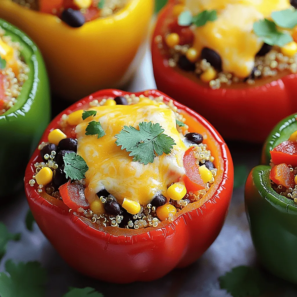 - 4 große Paprika (rot, gelb, grün oder orange) - 1 Tasse Quinoa, gut gespült - 2 Tassen Gemüsebrühe Ich liebe, wie bunt gefüllte Paprika aussehen. Sie sind nicht nur schön, sondern auch gesund. Bei der Auswahl der Paprika achte ich auf frische und feste Exemplare. So bleiben die Paprika beim Kochen knackig. Quinoa ist unser Hauptbestandteil. Es ist eine tolle, proteinreiche Option, die gut zu Gemüse passt. - 1 Dose schwarze Bohnen, abgespült und abgetropft - 1 Tasse Mais (frisch, gefroren oder aus der Dose) - 1 mittlere Zwiebel, fein gehackt Ich benutze schwarze Bohnen, weil sie viel Geschmack haben. Mais fügt eine süße Note hinzu. Wenn du frischen Mais findest, ist das ideal. Die Zwiebel bringt eine schöne Grundnote in die Füllung. Achte darauf, sie klein zu hacken. So wird die Füllung schön gleichmäßig. - 2 Knoblauchzehen, gehackt - 1 Teelöffel Kreuzkümmel - 1 Teelöffel Chili-Pulver - 1 Tasse geriebener Käse (Cheddar oder Mozzarella) Knoblauch ist ein Muss in vielen Gerichten. Er bringt viel Aroma. Kreuzkümmel und Chili-Pulver geben der Füllung einen tollen Kick. Ich empfehle, Cheddar oder Mozzarella für den Käse zu wählen. Diese Sorten schmelzen gut und machen die Paprika cremig. Du kannst auch andere Käsesorten ausprobieren, um neue Aromen zu entdecken. Für das vollständige Rezept besuche den Abschnitt "Full Recipe". Heize den Ofen auf 190°C vor. Schneide die Oberseiten der Paprika ab und entferne die Kerne. Die Paprika sollten aufrecht in einer Auflaufform stehen. Bestreiche die äußeren Seiten leicht mit Olivenöl. Bringe in einem mittleren Topf die Gemüsebrühe zum Kochen. Füge die gut gespülte Quinoa hinzu. Reduziere die Hitze und lasse die Quinoa etwa 15 Minuten köcheln. Lockere sie danach mit einer Gabel auf und stelle sie beiseite. Erhitze in einer großen Pfanne etwas Olivenöl bei mittlerer Hitze. Füge die feingehackten Zwiebeln hinzu und brate sie etwa 5 Minuten. Sie sollten durchscheinend sein. Rühre den gehackten Knoblauch ein und brate ihn eine weitere Minute mit. Gib dann die schwarzen Bohnen, den Mais, Kreuzkümmel und Chili-Pulver dazu. Lasse die Mischung 3-4 Minuten kochen, damit die Aromen gut zusammenkommen. Mische die gewürfelten Tomaten und die gekochte Quinoa in die Pfanne. Fülle jede Paprika gleichmäßig mit der Quinoa-Bohnen-Mischung. Drücke die Füllung sanft an. Bestreue jede Paprika großzügig mit geriebenem Käse. Decke die Auflaufform mit Alufolie ab. Backe die gefüllten Paprika 25 Minuten. Entferne die Folie und backe weitere 10 Minuten, bis der Käse geschmolzen ist. Wähle reife und feste Paprika. Achte auf eine glänzende Haut. Die Farben sind wichtig. Rot, gelb, grün oder orange bieten verschiedene Geschmäcker. Jede Farbe hat ihren eigenen, einzigartigen Geschmack. Rote Paprika sind süß, während grüne Paprika eher herb sind. Koche Quinoa in Gemüsebrühe für mehr Geschmack. Achte darauf, die Quinoa gut zu spülen. So wird sie nicht matschig. Lass sie 15 Minuten kochen und lockere sie danach auf. Wenn du keine Quinoa magst, probiere Reis oder Bulgur. Diese Alternativen sind ebenfalls lecker und einfach zu verwenden. Für gefüllte Paprika sind Cheddar und Mozzarella großartig. Beide schmelzen gut und geben einen tollen Geschmack. Wenn du vegan bist, wähle einen pflanzlichen Käse. Viele Marken bieten gute Alternativen an. Achte darauf, dass der Käse gut schmilzt, damit deine Paprika köstlich aussehen und schmecken. {{image_4}} Für eine leckere vegetarische Option kannst du Linsen oder Tofu verwenden. Linsen sind nahrhaft und geben den Paprika einen tollen Biss. Du kannst sie einfach kochen und mit den anderen Zutaten mischen. Tofu ist eine weitere gute Wahl. Zerbrich ihn in kleine Stücke und brate ihn leicht an, bevor du ihn hinzufügst. Du kannst auch andere Gemüsesorten verwenden. Zucchini, Spinat oder Karotten passen gut. Schneide sie klein und mische sie mit der Quinoa für extra Geschmack. Wenn du Fleisch magst, gibt es viele Möglichkeiten. Rinderhackfleisch ist eine beliebte Wahl. Brate es zuerst an, bevor du die anderen Zutaten hinzufügst. So wird es schön saftig. Du kannst auch Hähnchen oder Pute verwenden. Diese Sorten sind mager und geben den Paprika einen tollen Geschmack. Eine Mischung aus verschiedenen Fleischsorten ist ebenfalls möglich. Das sorgt für mehr Abwechslung in jedem Bissen. Die Welt der gefüllten Paprika ist groß. Mexikanische Füllungen sind sehr beliebt. Verwende schwarze Bohnen, Mais und scharfe Gewürze. Das bringt einen tollen Kick. Italienische Füllungen sind ebenfalls lecker. Füge etwas Ricotta oder Mozzarella hinzu und verwende italienische Kräuter. Diese Kombination ist besonders cremig und aromatisch. Mediterrane Füllungen sind eine weitere Option. Nutze Feta-Käse, Oliven und frische Kräuter. Diese Aromen machen die gefüllten Paprika frisch und leicht. Verwende unterschiedliche Gewürze, um neue Geschmäcker zu kreieren. Experimentiere mit Paprika, Oregano oder sogar Kurkuma. So wird jedes Gericht einzigartig und spannend. Für das vollständige Rezept, schaue dir die Regenbogen Freude gefüllte Paprika an. Lagere gefüllte Paprika im Kühlschrank. Lege sie in einen luftdichten Behälter. So bleiben sie frisch. Du kannst sie bis zu vier Tage aufbewahren. Achte darauf, dass sie gut abgedeckt sind, um Gerüche zu vermeiden. Um gefüllte Paprika einzufrieren, lasse sie zuerst abkühlen. Dann packe jede Paprika in Frischhaltefolie. Lege sie danach in einen gefrierfesten Beutel. So bleiben sie bis zu drei Monate haltbar. Zum Aufwärmen, lasse sie über Nacht im Kühlschrank auftauen. Heize den Ofen auf 180°C vor. Backe die Paprika dann 20 Minuten lang. Dies hilft, die Textur zu bewahren. Du kannst gefüllte Paprika auf verschiedene Arten aufwärmen. Füge vor dem Servieren etwas Salsa oder eine Sauce hinzu. Ein Spritzer Zitronensaft bringt frischen Geschmack. Garnieren mit frischen Kräutern macht sie noch besser. Experimentiere mit verschiedenen Toppings, um neue Geschmäcker zu entdecken. Die Gesamtzeit für gefüllte Paprika beträgt etwa 50 Minuten. Die Vorbereitung dauert 15 Minuten. Der Kochprozess im Ofen benötigt 35 Minuten. Das macht es einfach, dieses Gericht schnell zuzubereiten. Du kannst die Paprika schon am Nachmittag vorbereiten. So hast du am Abend weniger Stress. Wenn du Quinoa nicht magst, gibt es viele Alternativen. Du kannst Reis verwenden, um die Füllung zu machen. Auch Farro oder Bulgur sind gute Optionen. Diese Körner bringen einen anderen Geschmack. So kannst du kreativ sein und deinen eigenen Stil finden. Ja, du kannst gefüllte Paprika im Voraus zubereiten. Fülle sie am besten einen Tag vorher. Lagere sie im Kühlschrank. Du kannst sie auch einfrieren, wenn du sie länger aufbewahren möchtest. Backe sie dann frisch, wenn du sie essen willst. Das hält die Aromen frisch und lecker. Zu gefüllten Paprika passen viele Beilagen. Ein frischer grüner Salat ist eine gute Wahl. Auch eine einfache Tomatensalsa passt hervorragend. Du kannst auch etwas Brot dazu servieren. Probiere verschiedene Kombinationen, um deinen perfekten Genuss zu finden. Gefüllte Paprika sind einfach und lecker. Wir haben die Zutaten, die Zubereitung und Tipps besprochen. Die Auswahl der Paprika, die richtige Quinoa-Zubereitung und die Wahl des Käses sind wichtig. Variationen zeigen, wie kreativ du sein kannst, mit Gemüse oder Fleisch. Richtig lagern und einfrieren erhöht die Haltbarkeit und dein Genuss. Probiere das Rezept aus und entdecke deinen neuen Lieblingsgeschmack!