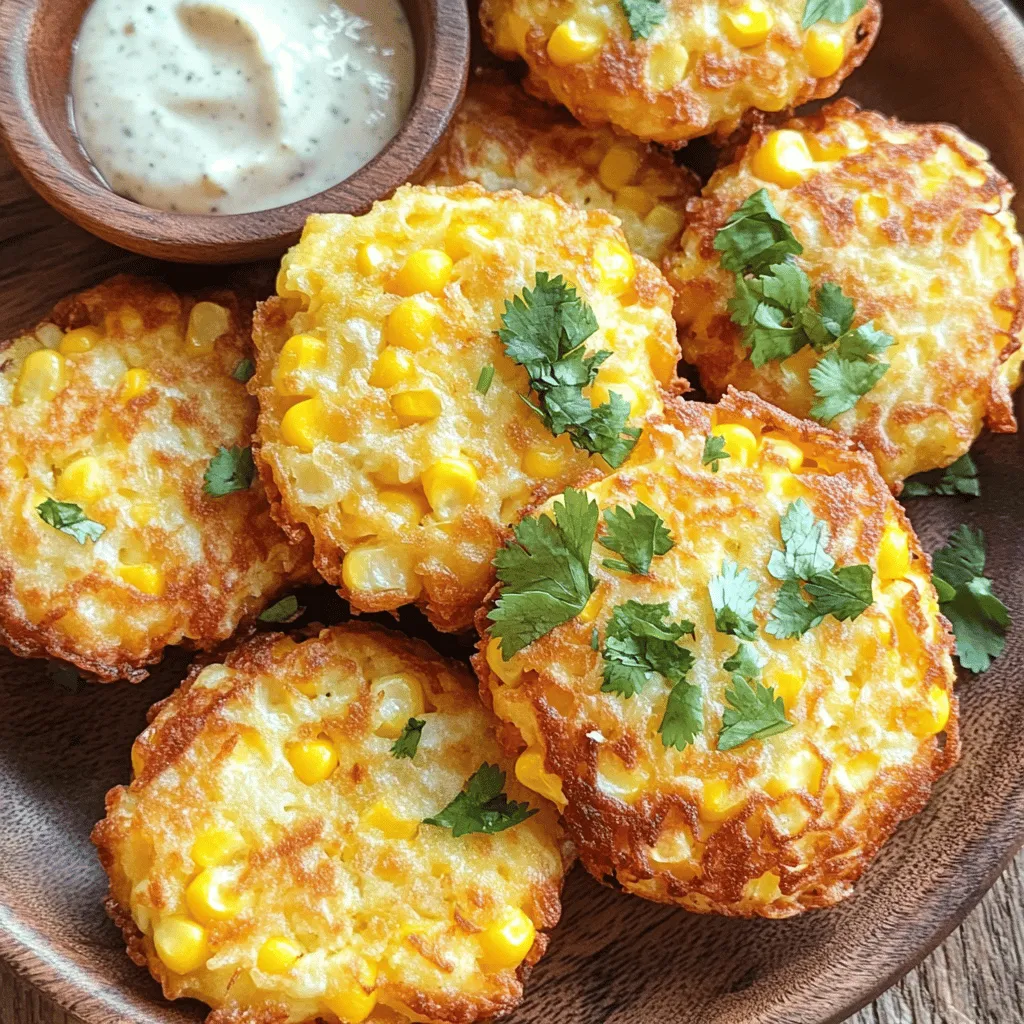 - 2 Tassen frische Maiskörner oder 1 Dose süßer Mais, abgetropft - 1 Tasse Weizenmehl - 1/2 Tasse geriebener Cheddar-Käse - 1/4 Tasse geriebener Parmesan-Käse - 2 große Eier, verquirlt - 1/2 Tasse Milch - 1/2 Teelöffel Backpulver - 1/2 Teelöffel Knoblauchpulver - 1/2 Teelöffel Zwiebelpulver - 1/4 Teelöffel Cayennepfeffer (optional) - Pflanzenöl zum Frittieren - Salz und Pfeffer nach Geschmack Die Hauptzutaten sind einfach und lecker. Du kannst frische Maiskörner verwenden oder auf Dosenmais zurückgreifen. Beide Varianten schmecken großartig. Das Mehl und der Käse geben den Fritters den perfekten Biss. Die Eier und die Milch sorgen für die richtige Konsistenz. Die Gewürze sind wichtig. Backpulver macht die Fritters schön luftig. Knoblauch- und Zwiebelpulver bringen Geschmack. Wenn du es scharf magst, füge Cayennepfeffer hinzu. Das Öl ist entscheidend für das Frittieren. Es sorgt für die knusprige Textur und den tollen Geschmack. Für das vollständige Rezept, schau dir bitte die [Full Recipe] an. Um die Crispy Cheesy Corn Fritters zuzubereiten, fangen wir mit den trockenen Zutaten an. Nehmen Sie eine große Schüssel und vermengen Sie die folgenden Zutaten: - 2 Tassen frische Maiskörner (oder 1 Dose süßer Mais, abgetropft) - 1 Tasse Weizenmehl - 1/2 Tasse geriebener Cheddar-Käse - 1/4 Tasse geriebener Parmesan-Käse - 1/2 Teelöffel Backpulver - 1/2 Teelöffel Knoblauchpulver - 1/2 Teelöffel Zwiebelpulver - 1/4 Teelöffel Cayennepfeffer (optional) Achten Sie darauf, dass alle trockenen Zutaten gut vermischt sind. So umhüllen sie gleichmäßig den Mais. Jetzt erstellen wir die Ei- und Milchmischung. Dazu nehmen Sie eine separate Schüssel und verquirlen zwei große Eier mit 1/2 Tasse Milch. Rühren Sie beides gut zusammen, bis es vollständig vermischt ist. Gießen Sie nun die Eier- und Milchmischung in die Schüssel mit den trockenen Zutaten. Rühren Sie vorsichtig, bis alles gerade so vermischt ist. Seien Sie vorsichtig, nicht zu viel zu rühren; ein paar Klümpchen sind in Ordnung. Nach Geschmack mit Salz und Pfeffer würzen. Für das Frittieren der Fritters erhitzen Sie in einer großen Pfanne 0,5 cm Pflanzenöl bei mittelhoher Hitze. Um zu überprüfen, ob das Öl heiß genug ist, träufeln Sie einen kleinen Löffel Teig hinein. Es sollte sofort zischen. Sobald das Öl heiß ist, verwenden Sie einen Löffel oder einen kleinen Eisportionierer, um Portionen des Maisteigs in die Pfanne zu geben. Frittieren Sie die Fritters etwa 3-4 Minuten pro Seite, bis sie goldbraun und knusprig sind. Arbeiten Sie in Chargen, um die Pfanne nicht zu überfüllen. Nach dem Frittieren legen Sie die Fritters auf einen mit Küchenpapier ausgelegten Teller. So können Sie überschüssiges Öl abtropfen lassen. Servieren Sie die Fritters warm, garniert mit frischem Koriander oder Petersilie. Um die perfekte Textur für die Crispy Cheesy Corn Fritters zu erzielen, ist die Mischtechnik wichtig. Mische die Zutaten sanft, damit die Fritters locker bleiben. Wenn du zu fest rührst, werden sie zäh. Mische nur, bis die Zutaten gerade kombiniert sind. Ein paar Klümpchen sind völlig in Ordnung. Die Temperatur des Öls ist ebenfalls entscheidend. Erhitze das Öl auf mittelhoher Hitze. Wenn das Öl zu kalt ist, saugen die Fritters viel Fett auf. Ein guter Test ist, ein wenig Teig ins Öl zu geben. Wenn es zischt, ist das Öl bereit. Frittiere die Fritters goldbraun, aber achte darauf, sie nicht zu lange zu lassen. Zu den Crispy Cheesy Corn Fritters passen viele Beilagen und Dips. Du kannst sie mit einer scharfen Salsa oder einem cremigen Ranch-Dressing servieren. Diese Kombination bringt den Geschmack der Fritters schön zur Geltung. Das Anrichten der Fritters ist wichtig für die Präsentation. Lege sie auf ein Holzbrett oder einen schönen Teller. Füge eine kleine Schüssel mit Dip in die Mitte hinzu. Das macht dein Gericht einladend und besonders. {{image_4}} Für deine Crispy Cheesy Corn Fritters kannst du verschiedene Käsesorten verwenden. Feta-Käse bringt einen tollen, salzigen Geschmack. Er schmilzt gut und gibt den Fritters eine neue Textur. Gouda ist eine weitere gute Wahl. Sein milder, süßer Geschmack ergänzt den Mais perfekt. Du kannst auch eine Mischung aus diesen Käsesorten ausprobieren. Das sorgt für ein reichhaltiges Aroma und eine spannende Kombination. Um die Fritters noch interessanter zu machen, füge Gemüse oder Gewürze hinzu. Paprika, Zucchini oder Frühlingszwiebeln passen gut. Sie bringen Farbe und zusätzliche Nährstoffe. Gewürze wie Kreuzkümmel oder Paprika können ebenfalls einen einzigartigen Geschmack erzeugen. Salsas oder Chilis sind auch eine tolle Ergänzung. Du kannst etwas scharfe Salsa in den Teig mischen oder sie als Dip servieren. Das bringt Frische und einen Kick. Ich liebe es, mit verschiedenen Zutaten zu experimentieren, um neue Geschmackserlebnisse zu schaffen. Um die Reste der Crispy Cheesy Corn Fritters frisch zu halten, lege sie in einen luftdichten Behälter. Achte darauf, dass die Fritters vollständig abgekühlt sind, bevor du sie lagerst. Im Kühlschrank halten sie bis zu drei Tage. Das hilft, ihre knusprige Textur und den vollen Geschmack zu bewahren. Um die Fritters wieder aufzuwärmen, gibt es einige effektive Methoden. Du kannst sie in einer Pfanne auf mittlerer Hitze aufwärmen. Das gibt ihnen wieder etwas von ihrer Knusprigkeit zurück. Alternativ kannst du den Ofen benutzen. Lege die Fritters auf ein Backblech und erwärme sie bei 180 Grad Celsius für etwa 10 Minuten. So bleiben sie schön knusprig. Vermeide die Mikrowelle, da sie die Fritters weich machen kann. Die Fritters bleiben bis zu drei Tage frisch. Lagern Sie sie in einem luftdichten Behälter im Kühlschrank. Achten Sie darauf, dass sie vollständig abgekühlt sind, bevor Sie sie einpacken. So bleibt die Knusprigkeit erhalten. Wenn Sie die Fritters länger aufbewahren möchten, können Sie sie auch einfrieren. Legen Sie sie einfach in eine Gefrierbox. Sie halten sich bis zu drei Monate im Gefrierfach. Ja, Sie können die Fritters auch im Ofen zubereiten. Heizen Sie den Ofen auf 200 Grad Celsius vor. Legen Sie die Fritters auf ein mit Backpapier ausgelegtes Blech. Sprühen Sie sie leicht mit Öl ein, um die Knusprigkeit zu erhöhen. Backen Sie die Fritters etwa 20 bis 25 Minuten lang. Wenden Sie sie nach der Hälfte der Zeit, damit sie gleichmäßig bräunen. Ja, es gibt gute glutenfreie Alternativen. Sie können Mandelmehl oder Reismehl verwenden. Diese Mehle geben den Fritters eine schöne Textur. Achten Sie darauf, glutenfreie Backpulver zu verwenden. So bleiben Ihre Fritters ganz ohne Gluten und trotzdem lecker. Maisfritters sind einfach zuzubereiten. Du brauchst frische oder Dosenmais, Mehl, Käse, Eier und Milch. Gewürze wie Knoblauch- und Zwiebelpulver bringen Geschmack. Den Teig frittierst du in heißem Öl, um die perfekte Textur zu erreichen. Experimentiere mit verschiedenen Käsesorten oder füge Gemüse hinzu, um neue Variationen zu kreieren. Reste kannst du im Kühlschrank aufbewahren und einfach aufwärmen. Diese Fritters sind vielseitig und lecker, perfekt für jeden Anlass. Lass dir diese Köstlichkeit nicht entgehen!
