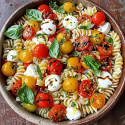Für den einfachen Caprese Pasta Salat benötigst du frische und leckere Zutaten. Diese Zutaten sind wichtig für den Geschmack und die Frische des Salats. Hier sind die Hauptzutaten: - 225 g Rotini oder Penne-Pasta - 240 ml Kirschtomaten, halbiert - 240 ml Mozzarella-Perlen (Bocconcini) - 240 ml frische Basilikumblätter, zerrissen - 45 ml natives Olivenöl extra - 30 ml Balsamico-Glasur - 1 Zehe Knoblauch, fein gehackt - Salz und Pfeffer nach Geschmack Die Mengen sind für 4-6 Portionen ausgelegt. Das ist perfekt für ein leichtes Mittagessen oder als Beilage. Du kannst die Menge leicht anpassen, je nach Bedarf. Wenn du mehr Gäste hast, verdopple einfach die Zutaten. Wenn du einige Zutaten nicht findest, gibt es gute Alternativen. Statt Kirschtomaten kannst du auch normale Tomaten verwenden. Für den Käse sind Feta oder Ricotta tolle Optionen. Du kannst auch andere frische Kräuter wie Petersilie oder Oregano nutzen. Sei kreativ und passe den Salat deinem Geschmack an! Für das vollständige Rezept und die Zubereitung, schau dir die [Full Recipe] an. Um den Salat zu machen, beginne mit der Pasta. Nimm einen großen Topf und fülle ihn mit Wasser. Füge einen Teelöffel Salz hinzu. Bringe das Wasser zum Kochen. Wenn das Wasser kocht, gib die Pasta hinein. Folge den Anweisungen auf der Verpackung. Koche die Pasta al dente. Das bedeutet, sie sollte weich, aber noch bissfest sein. Gieße die Pasta in ein Sieb ab und spüle sie kurz unter kaltem Wasser. So stoppst du das Kochen und kühlst die Pasta ab. Während die Pasta abkühlt, bereite die anderen Zutaten vor. Nimm die Kirschtomaten und schneide sie in zwei Hälften. Das geht schnell und bringt frischen Geschmack. Zupfe die Basilikumblätter in kleinere Stücke. So geben sie mehr Aroma ab. Halbiere und zupfe alles, während die Pasta abkühlt. Halte die Zutaten bereit für den nächsten Schritt. In einer großen Schüssel vermenge die abgekühlte Pasta, die Kirschtomaten, die Mozzarella-Perlen und die zerrissenen Basilikumblätter. Das sieht bunt und einladend aus. Für das Dressing nimm eine kleine Schüssel. Mische das Olivenöl, die Balsamico-Glasur und den gehackten Knoblauch. Füge Salz und Pfeffer hinzu. Rühre alles gut durch, bis es gut vermischt ist. Gieße das Dressing über den Salat. Mische alles vorsichtig, damit die Zutaten gut bedeckt sind. Probiere den Salat. Vielleicht brauchst du etwas mehr Salz oder Pfeffer. Lass den Salat mindestens 30 Minuten im Kühlschrank ruhen. So entfalten die Aromen ihr volles Potenzial. Für die komplette Anleitung schau dir das [Full Recipe] an. Die Wahl der Pasta ist wichtig. Ich empfehle Rotini oder Penne. Diese Formen halten das Dressing gut. Kochen Sie die Pasta al dente. So bleibt sie beim Mischen knackig. Ein Spritzer Öl ins Kochwasser verhindert das Verkleben. Lassen Sie die Pasta nach dem Kochen abkühlen. Das stoppt den Garprozess und sorgt für die beste Textur. Frische Zutaten sind der Schlüssel. Kaufen Sie Kirschtomaten und Mozzarella am besten am Tag der Zubereitung. Basilikum bleibt frisch, wenn Sie die Blätter vor dem Mischen zupfen. Lagern Sie die Zutaten im Kühlschrank. So bleiben sie knackig und frisch. Verwenden Sie den Salat innerhalb von zwei Tagen. So genießen Sie den besten Geschmack. Variationen bringen neuen Schwung. Fügen Sie Avocado für Cremigkeit hinzu. Paprika bringt Farbe und Knackigkeit. Sie können auch geröstete Pinienkerne für einen nussigen Geschmack verwenden. Experimentieren Sie mit verschiedenen Käsesorten. Feta oder Ziegenkäse können tolle Alternativen sein. So wird Ihr Salat immer spannend. Für das gesamte Rezept schauen Sie sich bitte [Full Recipe] an. {{image_4}} Wenn du eine vegetarische oder vegane Option suchst, kannst du den Käse weglassen. Statt Mozzarella kannst du auch Avocado verwenden. Avocado gibt dem Salat eine cremige Konsistenz. Für eine vegane Variante, nutze eine pflanzliche Creme. Das gibt einen tollen Geschmack und ist gesund. Um den Salat nahrhafter zu machen, füge etwas Protein hinzu. Gegrilltes Hühnchen passt gut. Du kannst auch Kichererbsen verwenden, wenn du eine pflanzliche Option bevorzugst. Beide Optionen machen den Salat sättigender. So wird er zu einer vollständigen Mahlzeit. Nutze frische, saisonale Zutaten für den besten Geschmack. Im Sommer sind frische Erbsen oder Zucchini eine tolle Wahl. Im Herbst kannst du geröstete Kürbiswürfel hinzufügen. Diese Zutaten geben jedem Bissen mehr Tiefe. Wenn du die Saison berücksichtigst, wird dein Salat noch besser. Für das vollständige Rezept, schau dir [Full Recipe] an. Um den Salat frisch zu halten, kühlen Sie ihn sofort. Legen Sie ihn in eine luftdichte Schüssel. Ein gut verschlossener Behälter hilft, die Aromen zu bewahren. Stellen Sie sicher, dass der Salat vollständig abgekühlt ist, bevor Sie ihn in den Kühlschrank stellen. So bleibt er knackig und lecker. Der Easy Caprese Pasta Salad bleibt im Kühlschrank 3 bis 5 Tage frisch. Überprüfen Sie den Salat täglich. Wenn Sie Anzeichen von Verderb sehen, werfen Sie ihn weg. Für den besten Geschmack essen Sie ihn innerhalb von 3 Tagen. So genießen Sie die frischen Zutaten. Das Einfrieren von Pasta-Salat ist nicht ideal. Die Textur der Pasta kann sich verändern. Wenn Sie es dennoch versuchen möchten, verwenden Sie eine luftdichte Schüssel. Achten Sie darauf, den Salat ohne Dressing einzufrieren. Fügen Sie das Dressing erst nach dem Auftauen hinzu. So bleibt der Salat schmackhaft. Du kannst den Easy Caprese Pasta Salad bis zu drei Tage im Kühlschrank aufbewahren. Achte darauf, ihn in einem luftdichten Behälter zu lagern. So bleibt der Salat frisch und lecker. Wenn du ihn länger aufbewahren möchtest, solltest du die Tomaten und das Dressing separat aufbewahren. Das hilft, die Frische der Zutaten zu erhalten. Ja, du kannst Kirschtomaten durch andere Tomatensorten ersetzen. Du kannst normale Tomaten oder Traubentomaten verwenden. Schneide sie einfach in kleine Stücke. Der Geschmack wird etwas anders, aber die Frische bleibt. Probiere verschiedene Sorten aus und finde deinen Favoriten. Ja, es gibt viele glutenfreie Alternativen für die Pasta. Du kannst Pasta aus Reis, Mais oder Quinoa verwenden. Diese Optionen schmecken gut und haben eine ähnliche Textur. Achte beim Kochen auf die Anleitung auf der Verpackung, um die perfekte Konsistenz zu erreichen. So bleibt dein Easy Caprese Pasta Salad glutenfrei und lecker. In diesem Artikel haben wir die Zutaten und die Schritte für einen leckeren Pasta-Salat behandelt. Wir schauten uns die Mengen, Alternativen und viele Tipps an. Du kannst verschiedene Abwandlungen und Zutaten nutzen, um neue Geschmäcker zu entdecken. Denke daran, den Salat richtig aufzubewahren und frisch zu genießen. Experimentiere mit Aromen und nimm dir Zeit, deinen perfekten Pasta-Salat zu finden. Es macht Spaß, kreativ zu sein und neue Köstlichkeiten zu kreieren.