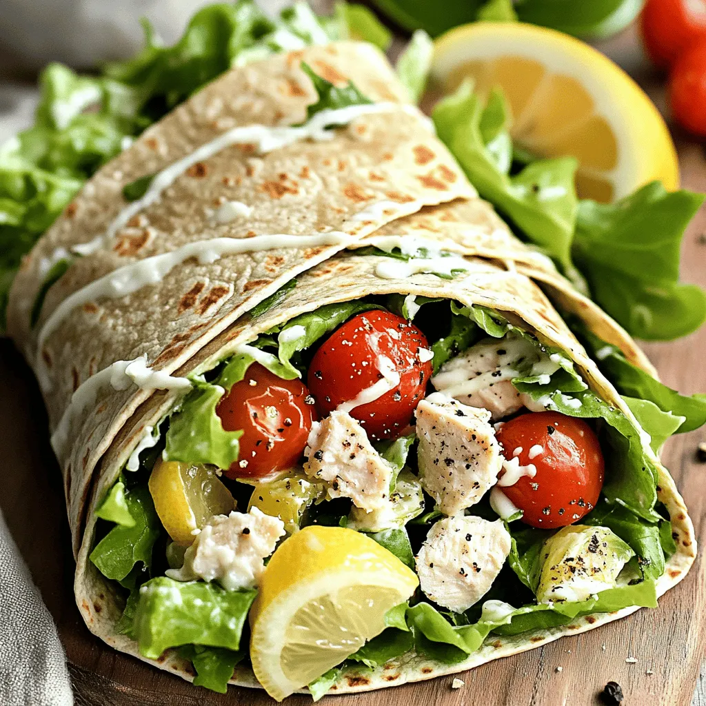 Die Hauptzutaten sind einfach und lecker. Hier ist, was du brauchst: - 2 Tassen gekochte Hühnerbrust, gewürfelt - 4 Tassen Römersalat, grob gehackt - 1/2 Tasse Kirschtomaten, halbiert - 1/4 Tasse geriebener Parmesan - 1/4 Tasse Caesar-Dressing (selbstgemacht oder gekauft) - 1/2 Tasse Croutons, zerdrückt - 4 große Vollkorn-Tortillas - Frisch gemahlener schwarzer Pfeffer, nach Geschmack - Zitronenschnitze, zum Servieren Diese Zutaten machen deinen Wrap frisch und schmackhaft. Wenn du die Hühnerbrust gut würzt, wird der Geschmack noch besser. Du kannst dein Rezept leicht anpassen. Hier sind einige Ideen: - Gehackter Avocado für Cremigkeit - Gurken für einen frischen Crunch - Rote Zwiebeln für einen scharfen Geschmack - Oliven für eine salzige Note - Feta-Käse für zusätzlichen Geschmack Diese Zutaten geben deinem Wrap einen neuen Twist. Sei kreativ, um deinen persönlichen Favoriten zu finden. Frische Zutaten machen einen großen Unterschied. Hier sind einige Tipps, um die besten auszuwählen: - Wähle Hühnerbrust, die rosa und fest ist. - Der Römersalat sollte knackig und grün sein. - Achte darauf, dass die Kirschtomaten prall und glänzend sind. - Parmesan sollte frisch gerieben sein, nicht aus der Packung. Mit frischen Zutaten schmeckt dein Hühnchen-Caesar-Salat-Wrap noch besser. Mach dir keine Sorgen, wenn du etwas nicht findest. Du kannst die Zutaten nach deinem Geschmack anpassen. Für das gesamte Rezept, schau dir die [Full Recipe] an. Zuerst sammeln Sie alle Zutaten für die Hühnchen-Caesar-Salat-Wraps. Sie benötigen: - 2 Tassen gekochte Hühnerbrust, gewürfelt - 4 Tassen Römersalat, grob gehackt - 1/2 Tasse Kirschtomaten, halbiert - 1/4 Tasse geriebener Parmesan - 1/4 Tasse Caesar-Dressing - 1/2 Tasse Croutons, zerdrückt - 4 große Vollkorn-Tortillas - Frisch gemahlener schwarzer Pfeffer - Zitronenschnitze Stellen Sie sicher, dass alles frisch ist. So schmecken die Wraps besser. Nehmen Sie eine große Schüssel und geben Sie die gewürfelte Hühnerbrust hinein. Fügen Sie den grob gehackten Römersalat dazu. Dann kommen die halbierten Kirschtomaten und der geriebene Parmesan. Gießen Sie das Caesar-Dressing über die Mischung. Rühren Sie vorsichtig, bis alles gut vermischt ist. Seien Sie sanft, damit die Salatblätter ganz bleiben. Jetzt fügen Sie die zerdrückten Croutons hinzu. Heben Sie sie vorsichtig unter, um die Knusprigkeit zu bewahren. Nehmen Sie eine Tortilla und legen Sie eine großzügige Portion der Salat-Mischung in die Mitte. Falten Sie die Seiten der Tortilla über die Füllung. Dann rollen Sie die Tortilla von unten nach oben auf. Wiederholen Sie diesen Schritt mit den anderen Tortillas. Schneiden Sie jeden Wrap diagonal in zwei Hälften. Servieren Sie die Wraps mit Zitronenschnitzen an der Seite. Streuen Sie frisch gemahlenen schwarzen Pfeffer darüber. So wird der Geschmack intensiv. Wenn Sie das gesamte Rezept sehen möchten, schauen Sie sich die Full Recipe an. Ein häufiger Fehler beim Zubereiten von Hühnchen-Caesar-Salat-Wraps ist, zu viel Dressing zu verwenden. Das macht die Wraps matschig und schwer zu rollen. Verwende nur genug, um alles leicht zu bedecken. Ein weiterer Fehler ist, die Tortillas zu kalt zu verwenden. Warme Tortillas lassen sich besser rollen. Erwärme sie kurz in der Mikrowelle oder in einer Pfanne. Um die Wraps frisch zu halten, wickle sie in Frischhaltefolie. Dadurch bleibt die Feuchtigkeit drin. Du kannst die Wraps auch in einem luftdichten Behälter aufbewahren. Füge die Croutons erst kurz vor dem Servieren hinzu, damit sie knusprig bleiben. Wenn du die Wraps mit frischen Zitronenschnitzen servierst, bringt das zusätzlichen Geschmack und Frische. Für die Zubereitung der Hühnchen-Caesar-Salat-Wraps benötigst du einige grundlegende Utensilien: - Eine große Schüssel zum Mischen - Ein scharfes Messer zum Schneiden - Ein Schneidebrett für die Zutaten - Einen Löffel oder eine Zange zum Mischen - Eine Mikrowelle oder eine Pfanne zum Erwärmen der Tortillas Diese Werkzeuge helfen dir, effizient und schnell zu arbeiten. Wenn du die richtigen Utensilien hast, wird die Zubereitung noch einfacher. Probiere es aus und genieße deine Wraps! {{image_4}} Für eine vegane Version der Hühnchen-Caesar-Salat-Wraps kannst du Kichererbsen oder Tofu verwenden. Sie sind proteinreich und geben eine ähnliche Textur. Statt Parmesan kannst du Nährhefe nutzen. Das gibt einen leckeren, käsigen Geschmack. Für das Dressing wähle eine vegane Caesar-Variante. Um den Wraps mehr Geschmack zu geben, füge Avocado oder gebratene Pilze hinzu. Oliven können auch einen tollen Kick geben. Frische Kräuter wie Basilikum oder Petersilie sorgen für zusätzlichen Geschmack. Du kannst auch geröstete Pinienkerne für einen Crunch hinzufügen. Wenn du glutenfrei isst, verwende glutenfreie Tortillas. Für eine kalorienärmere Option kannst du Salatblätter statt Tortillas verwenden. Achte darauf, die Zutaten nach deinen Bedürfnissen auszuwählen. Du kannst auch den Käse weglassen oder durch eine pflanzliche Alternative ersetzen. So bleibt dein Wrap gesund und lecker. Um die Hühnchen-Caesar-Salat-Wraps frisch zu halten, lege sie in einen luftdichten Behälter. Achte darauf, dass der Behälter gut verschlossen ist. So bleibt der Wrap knackig und lecker. Du kannst die Wraps auch in Frischhaltefolie einwickeln. Diese Methode schützt vor Luft und hält sie frisch. Lagere die Wraps im Kühlschrank. Sie bleiben dort bis zu drei Tage genießbar. Wenn du die Wraps länger aufbewahren möchtest, kannst du sie einfrieren. Wickel jeden Wrap in Frischhaltefolie ein. Lege die eingewickelten Wraps in einen Gefrierbeutel. Achte darauf, die Luft herauszudrücken, bevor du den Beutel schließt. So bleiben sie bis zu drei Monate frisch. Um sie aufzutauen, lege die Wraps einfach in den Kühlschrank. Nach ein paar Stunden sind sie bereit zum Essen. Die Haltbarkeit der Zutaten ist wichtig. Gekochte Hühnerbrust hält sich im Kühlschrank etwa drei bis vier Tage. Römersalat bleibt frisch, wenn du ihn luftdicht lagerst. Kirschtomaten sind bis zu einer Woche haltbar. Parmesan bleibt in einem luftdichten Behälter bis zu zwei Wochen frisch. Croutons sollten trocken gelagert werden. So vermeidest du, dass sie matschig werden. Das beste Caesar-Dressing ist frisch und einfach. Du kannst es selbst machen! Mische 1/2 Tasse Mayonnaise, 2 Esslöffel Zitronensaft und 1 Teelöffel Dijon-Senf. Füge 1 Teelöffel Worcestershiresauce und eine Prise Knoblauchpulver hinzu. Rühre alles gut um. Du kannst auch Parmesan hinzufügen, um den Geschmack zu verstärken. Schmecke das Dressing ab und füge nach Bedarf Salz und Pfeffer hinzu. Ja, du kannst die Hühnchen-Caesar-Salat-Wraps im Voraus zubereiten. Bereite die Salat-Mischung am Vortag zu und lagere sie im Kühlschrank. Lege die Wraps erst kurz vor dem Servieren zusammen. So bleibt die Tortilla frisch und knackig. Wenn du die Wraps länger lagern willst, bewahre das Dressing separat auf. Zu Hühnchen-Caesar-Salat-Wraps passen viele Beilagen. Hier sind einige Vorschläge: - Eine frische Gemüsesuppe. - Knusprige Kartoffelchips. - Ein einfacher grüner Salat mit Vinaigrette. - Obstsalat für etwas Süßes. Du kannst auch einen leckeren Dip wie Hummus oder Guacamole dazu servieren. Der Hühnchen-Caesar-Salat-Wrap ist einfach zuzubereiten und voller Geschmack. Wir haben die besten Zutaten besprochen, damit dein Wrap frisch und lecker bleibt. Du hast Tipps erhalten, um häufige Fehler zu vermeiden und ihn richtig zu lagern. Vergiss nicht, Variationen zu erkunden, um den Wrap nach deinem Geschmack anzupassen. Mit diesen Tipps wirst du großartige Wraps zubereiten. Jetzt bist du bereit, deine eigene leckere Kreation zu machen. Lass deiner Kreativität freien Lauf!