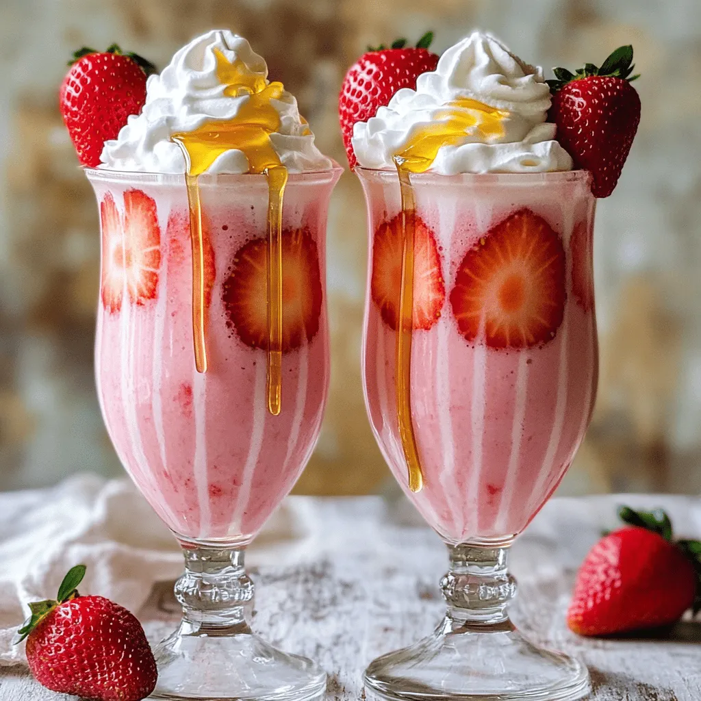 Um den besten Erdbeer Milchshake zu machen, brauchen wir nur einige einfache Zutaten. Ich liebe es, mit frischen Erdbeeren zu arbeiten, da sie den besten Geschmack bieten. Frische Erdbeeren sind das Herzstück unseres Milchshakes. Wählen Sie die reifsten und süßesten Erdbeeren. Sie sind saftig und voller Geschmack. Wenn Sie sie schneiden, entfernen Sie die grünen Blätter. Zwei Tassen sind perfekt für zwei Portionen. Ein guter Milchshake braucht etwas Süßes. Honig oder Ahornsirup sind großartige Optionen. Beide bringen eine feine Süße. Ich empfehle, mit zwei Esslöffeln zu beginnen. Sie können die Süße nach Ihrem Geschmack anpassen. Fühlen Sie sich frei, mehr hinzuzufügen, wenn Sie es süßer mögen. Für die cremige Textur verwenden wir Milch und Eiscreme. Eine Tasse Vanilleeis gibt dem Milchshake einen tollen Geschmack. Bei der Milch können Sie Vollmilch, Mandelmilch oder Hafermilch wählen. Jede Option bringt ihren eigenen Charakter. Experimentieren Sie und finden Sie Ihre Lieblingskombination! Wenn Sie mehr über die Zubereitung erfahren möchten, schauen Sie sich das Full Recipe an. Für einen leckeren Erdbeer Milchshake sind frische Erdbeeren wichtig. Wähle süße und reife Erdbeeren aus. Wasche sie gut unter fließendem Wasser. Entferne die grünen Blätter und schneide die Erdbeeren in Scheiben. Das macht das Mixen leichter. Du kannst die Erdbeeren auch im Voraus schneiden und im Kühlschrank lagern, um Zeit zu sparen. Jetzt kommt der spaßige Teil! Gib die geschnittenen Erdbeeren in einen Mixer. Füge zwei Esslöffel Honig oder Ahornsirup hinzu. Das sorgt für die Süße. Dann kommt eine Tasse Vanilleeis dazu, gefolgt von einer Tasse Milch und einem Teelöffel Vanilleextrakt. Mixe alles bei hoher Geschwindigkeit, bis die Mischung dick und cremig ist. Wenn dein Milchshake zu dick ist, füge einfach mehr Milch hinzu, bis die Konsistenz stimmt. Vergiss nicht, zwischendurch zu probieren und die Süße nach deinem Geschmack anzupassen. Gieße den Milchshake in hohe Gläser, die du vorher vorbereiten kannst. Fülle sie etwa bis zur 3/4-Höhe. Jetzt kommt das Beste! Garniere jeden Milchshake mit einem großen Schwung Schlagsahne. Dekoriere mit frischen Erdbeeren oben drauf. Serviere den Milchshake sofort. Ein Strohhalm oder ein langer Löffel hilft beim Genießen. Das ist der perfekte Erdbeer Milchshake! Wenn du mehr Informationen über das Rezept möchtest, schau dir das Full Recipe an. Die Süße ist wichtig für den Geschmack. Ich empfehle, zuerst zwei Esslöffel Honig oder Ahornsirup zu verwenden. Mixe die Zutaten gut und probiere den Milchshake. Wenn du mehr Süße möchtest, füge einfach mehr Honig oder Sirup hinzu. So kannst du den perfekten Geschmack finden. Die Konsistenz macht den Milchshake besonders. Wenn dein Milchshake zu dick ist, gib mehr Milch hinzu. Mixe weiter, bis du die gewünschte Cremigkeit erreichst. Du kannst auch mehr Vanilleeis verwenden, wenn du eine dickere Textur magst. Ein cremiger Milchshake macht jeden Schluck besser. Eine schöne Garnierung macht den Milchshake einladend. Verwende frische Erdbeeren obenauf. Schlagsahne gibt einen tollen Kontrast zur Frucht. Du kannst auch Schokolade oder Karamellsoße verwenden. Streue ein bisschen Schokoladenspäne darüber für einen extra Kick. Diese Ideen machen deinen Erdbeer Milchshake zu einem echten Hingucker. {{image_4}} Für einen veganen Erdbeer Milchshake tausche die Milch und das Eis aus. Du kannst Hafermilch oder Mandelmilch verwenden. Statt Vanilleeis probiere gefrorene Bananen. Sie sorgen für eine cremige Textur. Nutze auch Agavendicksaft oder Kokosblütenzucker als Süßungsmittel. So bleibt der Shake rein pflanzlich und lecker. Wenn du auf Zucker verzichten möchtest, gibt es viele Alternativen. Du kannst ungesüßte Mandelmilch nutzen. Auch Joghurt aus Kokos oder Soja ist eine gute Wahl. Füge ein wenig Chiasamen hinzu. Sie geben Ballaststoffe und machen deinen Shake nahrhafter. Du kannst auch Spinat oder Grünkohl dazugeben. So erhältst du eine gesunde grüne Variante. Experimentiere mit verschiedenen Geschmäckern! Füge eine Banane oder etwas Schokolade hinzu. Du kannst auch einen Hauch von Zimt oder Muskatnuss probieren. Für einen besonderen Kick, gib einen Esslöffel Erdnussbutter hinein. Diese Kombinationen machen den Erdbeer Milchshake noch aufregender. Schau dir auch das Rezept Erdbeer Traum Milchshake an. Einen frisch gemachten Erdbeer Milchshake bewahre ich am besten im Kühlschrank auf. Gießen Sie den Milchshake in einen luftdichten Behälter. So bleibt er frisch und kühl. Achten Sie darauf, den Behälter gut zu verschließen. So vermeidet man, dass der Shake Gerüche von anderen Lebensmitteln aufnimmt. Er bleibt bis zu 24 Stunden lecker. Wenn Sie einen Erdbeer Milchshake für später aufbewahren möchten, können Sie ihn einfrieren. Gießen Sie den Shake in eine gefrierfeste Flasche oder einen Behälter. Denken Sie daran, etwas Platz zu lassen, da der Shake beim Einfrieren expandiert. Er kann bis zu einem Monat im Gefrierfach bleiben. Zum Auftauen lassen Sie den Milchshake über Nacht im Kühlschrank stehen. Mixen Sie ihn danach kurz, um die Konsistenz zu verbessern. Frische ist wichtig für den Geschmack. Ein Erdbeer Milchshake schmeckt am besten, wenn er frisch zubereitet ist. Wenn Sie ihn im Kühlschrank aufbewahren, sollten Sie ihn innerhalb von 24 Stunden genießen. Nach dieser Zeit könnte der Geschmack nachlassen. Achten Sie auf sichtbare Veränderungen oder Gerüche. Wenn etwas nicht stimmt, werfen Sie ihn lieber weg. Um einen Erdbeer Milchshake ohne Milch zu machen, nutze einfach Wasser oder pflanzliche Alternativen. Du kannst Kokoswasser oder Mandelmilch verwenden. Diese Optionen machen den Shake leicht und frisch. Mische die Erdbeeren mit dem Süßungsmittel und dem Eis. Dann füge deine gewählte Flüssigkeit hinzu. Mixe alles gut, bis es cremig ist. So hast du einen köstlichen, milchfreien Erdbeer Milchshake. Ja, du kannst gefrorene Erdbeeren verwenden! Gefrorene Erdbeeren geben deinem Milchshake eine kalte, dicke Textur. Sie sind auch oft süßer, weil sie reif geerntet werden. Du musst sie nicht auftauen. Gib sie einfach direkt in den Mixer. Mixe sie mit den anderen Zutaten. Das Ergebnis ist ein erfrischender Erdbeer Milchshake, der perfekt für heiße Tage ist. Erdbeer Milchshakes sind großartig für jeden Tag! Du kannst sie als Snack oder Dessert haben. Sie sind schnell gemacht und sehr lecker. Wenn du auf die Zutaten achtest, kannst du sie oft genießen. Mach sie ruhig einmal pro Woche oder als besondere Leckerei. Sie sind eine gute Möglichkeit, Obst in deine Ernährung zu bringen. Ein perfekter Erdbeer Milchshake braucht frische Erdbeeren, Süßungsmittel, Milch und Eis. Du lernst, wie du die Erdbeeren perfekt vorbereitest und alle Zutaten mixst. Tipps helfen dir, die süße und Konsistenz anzupassen. Variationen bieten dir auch vegane und gesunde Optionen. Achte auf die richtigen Lagerungshinweise für die Frische. Verwende diese Schritte und Tipps, um den besten Erdbeer Milchshake zu machen. Probier es aus und genieße jeden Schluck!