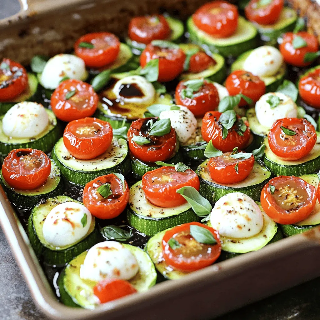 - 4 mittelgroße Zucchini, in Scheiben geschnitten - 2 Tassen Kirschtomaten, halbiert - 1 Tasse frische Mozzarellakugeln, halbiert Die Zucchini sind die Basis des Auflaufs. Sie bringen eine gute Textur und Frische. Die Kirschtomaten fügen eine süße Note hinzu. Mozzarella sorgt für die cremige Konsistenz. Diese drei Zutaten machen den Auflauf einfach und lecker. - 3 Esslöffel Olivenöl - 2 Zehen Knoblauch, fein gehackt - 1 Teelöffel getrockneter Oregano - Salz und Pfeffer nach Geschmack Olivenöl ist wichtig für den Geschmack. Es hilft, die Aromen der anderen Zutaten zu verbinden. Knoblauch bringt einen tollen Duft. Oregano gibt eine mediterrane Note. Salz und Pfeffer runden den Geschmack ab. Diese Gewürze sind einfach, aber sehr effektiv. - Auflaufform - Schüsseln und Kochutensilien Eine Auflaufform ist notwendig, um die Mischung zu backen. Sie sollte groß genug sein. Schüsseln helfen beim Vorbereiten der Zutaten. Kochutensilien wie Löffel und Messer erleichtern die Arbeit. Mit den richtigen Utensilien wird das Kochen einfacher und schneller. Heize deinen Ofen auf 190°C vor. Das ist wichtig, damit der Auflauf gleichmäßig gart. Während der Ofen heizt, schneide die Zucchini in dünne Scheiben. Halbiere auch die Kirschtomaten und die Mozzarellakugeln. Hacke die frischen Basilikumblätter fein. Diese Schritte helfen, die Zutaten gut zu vermischen und den Geschmack zu intensivieren. Nimm eine große Schüssel und gib die geschnittenen Zucchini, Kirschtomaten, Mozzarella und Basilikum hinein. In einer kleinen Schüssel vermenge das Olivenöl, den gehackten Knoblauch, Oregano, Salz und Pfeffer. Gieße die Gewürzmischung gleichmäßig über das Gemüse. Rühre alles vorsichtig um, damit sich die Aromen gut verteilen. Achte darauf, dass jedes Stück gut gewürzt ist. Fette eine Auflaufform mit etwas Olivenöl ein. Fülle die Mischung in die Form und verteile sie gleichmäßig. Schiebe die Form in den vorgeheizten Ofen. Backe den Auflauf für 25 bis 30 Minuten. Die Zucchini sollte weich sein, und der Mozzarella muss schmelzen und sprudeln. Nach dem Backen lasse den Auflauf ein paar Minuten abkühlen. Du kannst ihn mit Balsamico-Reduktion beträufeln, wenn du möchtest. Um die besten Zucchini zu wählen, achte auf frische, feste Früchte. Die Haut sollte glatt sein und eine schöne, grüne Farbe haben. Vermeide Zucchini mit Flecken oder weichen Stellen. Schneide die Zucchini in gleichmäßige Scheiben. Dicke Scheiben sorgen für eine gleichmäßige Garzeit. Ich empfehle, sie etwa einen Zentimeter dick zu schneiden. So bleiben sie beim Backen saftig und zart. Mozzarella ist die beliebteste Wahl für diesen Auflauf. Du kannst aber auch andere Käsesorten nutzen. Probiere Cheddar oder Gouda für einen anderen Geschmack. Diese Käsesorten schmelzen gut und geben viel Geschmack. Wenn du vegan kochen möchtest, gibt es viele gute Alternativen. Veganer Käse aus Nüssen oder Soja kann hier gut funktionieren. Achte darauf, dass er gut schmilzt, um die beste Textur zu erreichen. Um den Geschmack zu verbessern, kannst du verschiedene Gewürze hinzufügen. Probiere Paprika oder Chili für etwas Schärfe. Diese Gewürze bringen mehr Tiefe in das Gericht. Frische Kräuter sind ein Muss! Basilikum passt perfekt, aber du kannst auch Oregano oder Thymian verwenden. Hacke die Kräuter fein und streue sie kurz vor dem Servieren über den Auflauf. So bleibt ihr frischer Geschmack erhalten. {{image_4}} Möchten Sie den Auflauf nahrhafter machen? Fügen Sie Hühnchen oder Tofu hinzu. Hühnchen bringt saftigen Geschmack. Tofu ist eine tolle vegane Option. Sie können gekochtes Hühnchen oder gebratenen Tofu verwenden. Schneiden Sie sie in kleine Stücke. Mischen Sie sie einfach mit den anderen Zutaten. Es gibt auch andere proteinreiche Optionen. Denken Sie an Kichererbsen oder schwarze Bohnen. Diese geben einen tollen Geschmack und mehr Textur. Sie sind auch gesund und sättigend. Zucchini ist fantastisch, aber Sie können auch andere Gemüse verwenden. Paprika, Auberginen oder Spinat passen gut. Sie bringen verschiedene Farben und Aromen. Schneiden Sie das Gemüse in ähnliche Größen wie die Zucchini. Das sorgt für gleichmäßiges Garen. Saisonale Alternativen sind auch eine gute Idee. Im Sommer sind frische Tomaten und Zucchini perfekt. Im Herbst können Sie Kürbis verwenden. Diese Variationen halten das Rezept spannend und frisch. Warum nicht internationale Aromen hinzufügen? Eine mediterrane Variante könnte Oliven und Feta enthalten. Diese Zutaten bringen einen salzigen, herzhaften Geschmack. Für asiatische Aromen können Sie Ingwer und Sojasauce verwenden. Das gibt dem Gericht einen neuen Twist. Frische Kräuter wie Koriander oder Frühlingszwiebeln passen auch gut. Experimentieren Sie mit den Geschmäckern! So wird Ihr Caprese Zucchini Auflauf immer spannend und neu. Um die Reste des Auflaufs frisch zu halten, kühlen Sie ihn schnell ab. Stellen Sie den Auflauf in einen geeigneten Behälter. Verwenden Sie am besten einen luftdichten Behälter. So bleibt der Auflauf länger frisch. Sie können auch Frischhaltefolie verwenden, um die Feuchtigkeit zu bewahren. Der Auflauf bleibt im Kühlschrank etwa drei bis vier Tage frisch. Achten Sie auf den Geruch und das Aussehen. Wenn die Oberfläche matschig aussieht oder schlecht riecht, sollten Sie ihn nicht mehr essen. Um den Auflauf wieder aufzuwärmen, nutzen Sie den Ofen. Heizen Sie ihn auf 180°C vor. Stellen Sie den Auflauf in eine Auflaufform und decken Sie ihn mit Alufolie ab. So bleibt die Feuchtigkeit erhalten. Backen Sie ihn etwa 15 bis 20 Minuten lang. Für die Mikrowelle, nutzen Sie eine mikrowellengeeignete Schüssel. Erwärmen Sie den Auflauf bei mittlerer Hitze in Intervallen von 1-2 Minuten. Rühren Sie zwischendurch um, um eine gleichmäßige Erwärmung zu erzielen. So bleibt die Textur besser erhalten. Für das vollständige Rezept besuchen Sie den Abschnitt „Einfache Caprese Zucchini Auflauf“. Um den Auflauf vegan zu machen, ersetze den Mozzarella. Nutze veganen Käse oder Nusskäse. Diese Optionen schmelzen gut und geben einen tollen Geschmack. Du kannst auch mehr Gemüse hinzufügen, um den Auflauf reichhaltiger zu machen. Zum Beispiel passen Auberginen oder Paprika gut dazu. Ja, du kannst die Zucchini im Voraus schneiden. Lagere sie in einem luftdichten Behälter. So bleiben sie frisch. Eine andere Methode ist, die Zucchini in Wasser zu legen. Das hilft, ihre Feuchtigkeit zu erhalten. Schneide sie nicht mehr als ein paar Stunden vorher, um die beste Textur zu behalten. Der Auflauf passt gut zu einem frischen Salat. Ein einfacher grüner Salat mit Olivenöl ist perfekt. Auch Baguette oder Ciabatta sind tolle Begleiter. Du kannst auch gegrilltes Gemüse servieren. Es bringt zusätzliche Aromen in dein Mahl. Das Rezept für den Auflauf hat seine Wurzeln in der italienischen Küche. Es feiert frische Zutaten wie Zucchini und Tomaten. Die Idee ist, den klassischen Caprese-Salat in ein warmes Gericht zu verwandeln. Ich habe das Rezept angepasst, um es für jeden zugänglich zu machen. Es ist einfach und lecker. Du kannst das gesamte Rezept hier finden: Full Recipe. Zusammenfassend haben wir die Hauptzutaten und das Zubehör für den Auflauf besprochen. Wir haben gelernt, wie man die Mischung zubereitet und den Auflauf backt. Auch Tipps für perfekte Zucchini und Käseoptionen haben wir behandelt. Variationen wie Hühnchen oder saisonales Gemüse machen den Auflauf spannend. Schließlich haben wir Lagerungshinweise und häufige Fragen geklärt. Nutze diese Tipps, um dein eigenes Gericht zu verbessern und zu genießen. Dein kreatives Kochen beginnt jetzt!
