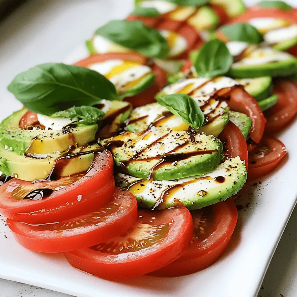 Für einen klassischen Caprese-Salat benötigst du frische und hochwertige Zutaten. Die Hauptbestandteile sind: - Tomaten: Sie geben dem Salat Farbe und Geschmack. - Mozzarella: Er sorgt für eine cremige Textur. - Basilikum: Dieses Kraut bringt Frische mit. - Olivenöl: Es verstärkt den Geschmack. - Balsamico-Reduktion: Sie fügt süße und saure Noten hinzu. - Meersalz und Pfeffer: Diese Gewürze heben die Aromen hervor. Hier sind die genauen Mengen für eine Portion, die für vier Personen reicht: - 4 reife Tomaten, in Scheiben geschnitten - 225 g frischer Mozzarella, in Scheiben geschnitten - 1 Tasse frische Basilikumblätter - 3 Esslöffel natives Olivenöl extra - 1 Esslöffel Balsamico-Reduktion - Meersalz, nach Geschmack - Frisch gemahlener schwarzer Pfeffer, nach Geschmack - 1 Avocado, in Scheiben geschnitten (für einen besonderen Twist) Wähle reife Tomaten, die fest sind und einen starken Duft haben. Achte darauf, dass der Mozzarella frisch ist und eine glatte Oberfläche hat. Basilikum sollte grün und knackig sein. Für Olivenöl wähle ein hochwertiges, kaltgepresstes Produkt. Wenn du eine Avocado hinzufügst, achte darauf, dass sie leicht druckempfindlich ist, aber nicht zu weich. Diese Auswahl sorgt für den besten Geschmack in deinem Salat. Zuerst wasche die Tomaten und Basilikumblätter gründlich. Achte darauf, dass keine Erde oder Schmutz zurückbleibt. Schneide die Tomaten in gleichmäßige Runden. Jede Scheibe sollte etwa 0,5 cm dick sein. Wiederhole diesen Schritt auch mit dem Mozzarella. So bekommst du eine schöne Präsentation. Wenn du einen besonderen Twist möchtest, schneide auch die Avocado in Scheiben. Nimm eine große Servierplatte. Beginne mit einer Schicht Tomaten. Lege dann eine Scheibe Mozzarella darauf. Füge ein frisches Basilikumblatt zwischen jede Schicht hinzu. Wiederhole diesen Vorgang, bis alle Zutaten aufgebraucht sind. Die Avocadoscheiben kannst du zwischen die Tomaten und den Mozzarella legen. Dies gibt dem Salat eine cremige Textur. Träufle das native Olivenöl gleichmäßig über den Salat. Achte darauf, dass es überall verteilt ist. Danach kommt die Balsamico-Reduktion. Mache zickzackförmige Bewegungen, um das Aussehen zu verbessern. Jetzt streue Meersalz und frisch gemahlenen schwarzen Pfeffer gleichmäßig darüber. Lass den Salat etwa 10 Minuten bei Raumtemperatur ruhen. So verbinden sich die Aromen besser. Für die Präsentation serviere den Salat auf einem weißen Teller. Du kannst noch ein paar Basilikumblätter oben drauflegen. So sieht dein Caprese-Salat frisch und einladend aus. Ein häufiger Fehler ist, die Tomaten zu früh zu schneiden. Lass sie bis kurz vor dem Servieren ganz. So bleiben sie saftig. Ein weiterer Fehler ist, den Salat zu lange stehen zu lassen. Der frische Geschmack leidet, wenn er zu lange wartet. Verwende auch frischen Mozzarella. Er macht den Salat cremiger und geschmackvoller. Serviere den Caprese-Salat auf einem weißen Teller. Dadurch leuchten die Farben. Schichte die Zutaten in einem schönen Muster. Beginne mit einer Tomatenscheibe, gefolgt von Mozzarella und dann Basilikum. Wiederhole das bis zur Mitte des Tellers. So sieht der Salat einladend aus und zieht alle Blicke auf sich. Füge Avocadoscheiben für eine besondere Note hinzu. Sie bringen eine schöne Farbe und Textur. Du kannst auch essbare Blüten verwenden. Diese machen den Salat noch ansprechender. Ein Spritzer Balsamico-Reduktion auf dem Teller sorgt für einen schönen Kontrast. Dies hebt die Farben und macht das Gericht noch verlockender. {{image_4}} Um deinem Caprese-Salat neuen Schwung zu geben, füge frische Zutaten hinzu. Du kannst zum Beispiel eine Avocado hineinlegen. Sie gibt dem Salat eine cremige Textur. Auch gegrillte Zucchini oder Paprika sind lecker. Für einen herzhaften Geschmack sind schwarze Oliven oder Kapern eine gute Wahl. Wenn du es schärfer magst, probiere frische Chilischoten. So machst du den Salat noch interessanter und schmackhafter. Das Dressing kann die Aromen deines Salats stark verändern. Neben Olivenöl und Balsamico-Reduktion kannst du auch andere Öle verwenden. Walnussöl oder Kürbiskernöl sind tolle Alternativen. Sie bringen einen besonderen Geschmack. Auch Zitrusdressings mit Limetten- oder Orangensaft passen gut. Ein Spritzer Honig gibt dem Ganzen eine süße Note. Experimentiere mit verschiedenen Dressings, um deinen perfekten Geschmack zu finden. Nutze saisonale Zutaten für deinen Salat. Im Sommer sind frische, sonnengereifte Tomaten am besten. Im Winter kannst du getrocknete Tomaten verwenden. Sie haben ein intensives Aroma und passen gut dazu. Auch frischer Spinat oder Rucola sind tolle Ergänzungen. So bleibt dein Caprese-Salat das ganze Jahr über spannend. Halte die Zutaten frisch und saisonal, um den besten Geschmack zu erzielen. Um den Caprese-Salat frisch zu halten, lagere ihn im Kühlschrank. Nutze eine luftdichte Box. Das schützt die Zutaten vor Luft und Feuchtigkeit. Tomaten und Mozzarella sollten getrennt aufbewahrt werden. So bleibt die Textur besser erhalten. Wenn du den Salat bereits geschichtet hast, iss ihn am besten innerhalb von 24 Stunden. Dadurch schmeckt er am frischesten. Die Haltbarkeit der Zutaten variiert. Tomaten halten sich etwa 3-5 Tage im Kühlschrank. Frischer Mozzarella bleibt 5-7 Tage frisch. Basilikum ist empfindlicher. Er sollte innerhalb von 3 Tagen verwendet werden. Achte darauf, die Blätter gut zu trocknen, um Schimmel zu vermeiden. Die Balsamico-Reduktion kann in einem kühlen, dunklen Ort bis zu einem Jahr halten. Hast du Reste? Mach dir keine Sorgen! Du kannst sie für ein schnelles Gericht verwenden. Mische die Reste mit Pasta oder auf einem Sandwich. Du kannst auch eine kleine Portion in einen Salat geben. So schaffst du neue Gerichte aus dem, was du hast. Vermeide es, die Reste mehr als einmal aufzuwärmen. Frische ist der Schlüssel zu gutem Geschmack. Um eine vegane Version des Caprese-Salats zu machen, ersetzen Sie den Mozzarella. Nutzen Sie stattdessen veganen Käse. Es gibt viele Marken, die eine gute Textur und Geschmack bieten. Alternativ können Sie auch Cashew-Creme verwenden. Dafür weichen Sie Cashews in Wasser ein und pürieren sie. Fügen Sie etwas Zitronensaft und Salz hinzu. Das gibt Ihnen eine cremige und leckere Option. Wenn Sie keine Balsamico-Reduktion haben, gibt es tolle Alternativen. Verwenden Sie einfach Balsamico-Essig. Ein Spritzer reicht oft aus. Eine andere Option ist Zitronensaft. Das bringt Frische und Säure. Auch eine Mischung aus Olivenöl und Honig kann gut funktionieren. Es gibt viele Möglichkeiten, um den Geschmack zu variieren. Ja, Sie können den Salat im Voraus zubereiten. Bereiten Sie die Zutaten am Morgen vor. Schneiden Sie Tomaten und Mozzarella. Lagern Sie sie getrennt im Kühlschrank. Mischen Sie alles kurz vor dem Servieren. So bleiben die Zutaten frisch und knackig. Wenn Sie die Avocado nutzen, schneiden Sie sie erst kurz vorher. So bleibt sie grün und schön. Zusammenfassend haben wir die Hauptzutaten und deren Auswahl behandelt. Außerdem gab ich eine Schritt-für-Schritt-Anleitung und wertvolle Tipps. Du lernst, häufige Fehler zu vermeiden und den Salat optisch aufzuwerten. Variationen sind wichtig, um das Rezept anzupassen. Lagerungshinweise helfen dir, Reste richtig aufzubewahren. Nutze die FAQs für vegane Optionen und Alternativen. Experimentiere mit den Ideen und genieße deinen perfekten Salat!