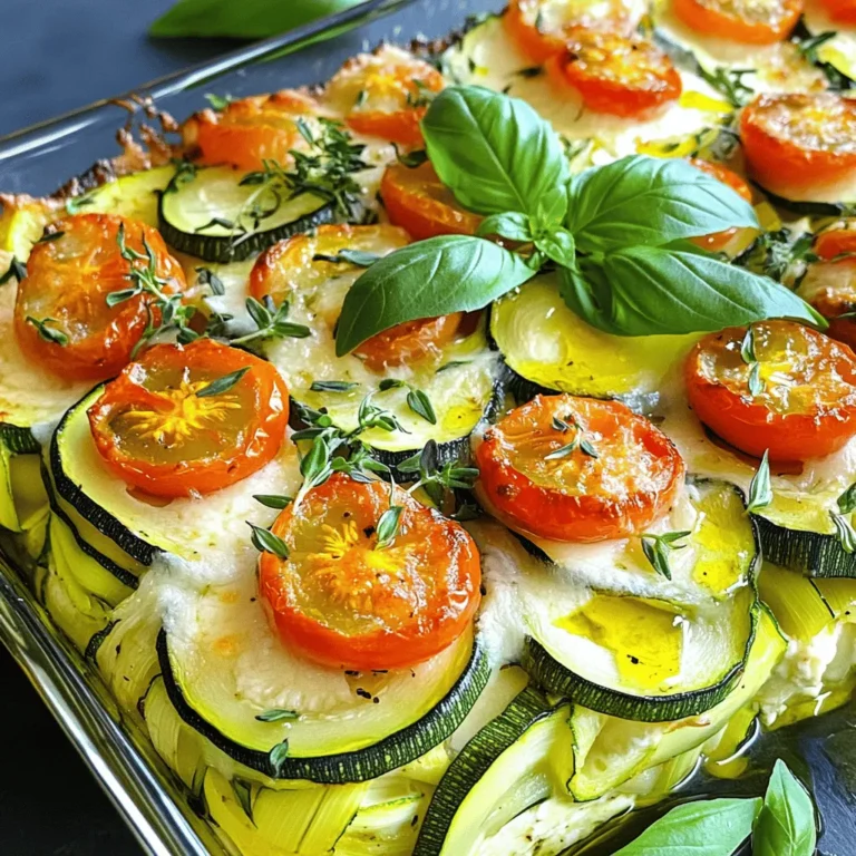 - 3 mittlere Zucchini - 2 große Lauch - 1 Tasse Kirschtomaten - 1 Tasse Ricotta-Käse - 1 Tasse geriebener Mozzarella - 1/2 Tasse geriebener Parmesan - 2 Knoblauchzehen - 1 Esslöffel Olivenöl - 1 Teelöffel getrockneter Thymian Für diesen Zucchini-Lauch-Auflauf sind die Zutaten sehr wichtig. Ich liebe es, frische und gesunde Produkte zu verwenden. Zucchini sind leicht und geben dem Gericht eine tolle Textur. Lauch hat einen milden Geschmack, der gut mit Zucchini harmoniert. Kirschtomaten bringen Frische und eine süße Note in das Gericht. Die Käseauswahl ist auch entscheidend. Ricotta macht den Auflauf cremig. Mozzarella schmilzt schön und wird goldbraun. Parmesan fügt einen würzigen Geschmack hinzu. Zusammen ergeben sie eine köstliche Kombination. Die Gewürze sind einfach, aber wichtig. Knoblauch gibt einen starken, aromatischen Geschmack. Olivenöl sorgt für eine gesunde Basis und hilft beim Anbraten. Thymian bringt einen frischen, kräuterigen Geschmack mit. Wenn du diese Zutaten zusammenbringst, entsteht ein leckerer Auflauf. Du wirst den Unterschied merken, wenn du frische Zutaten verwendest. Für das gesamte Rezept kannst du die [Full Recipe] ansehen. Heize deinen Ofen auf 190°C vor. So wird der Auflauf gut durchgegart. Während der Ofen sich erwärmt, erhitze 1 Esslöffel Olivenöl in einer großen Pfanne bei mittlerer Hitze. Schneide die Lauch-Ringe und brate sie etwa 5 Minuten an. Sie sollten weich und leicht goldbraun sein. Füge dann 2 fein gehackte Knoblauchzehen hinzu und brate sie für eine weitere Minute. Der Duft wird köstlich sein. Schneide 3 mittlere Zucchini in dünne Scheiben. Gib sie in eine große Schüssel. Füge die angebratenen Lauch-Ringe und den Knoblauch hinzu. Halbiere 1 Tasse Kirschtomaten und füge sie ebenfalls hinzu. Jetzt kommt 1 Tasse Ricotta-Käse und 1 Teelöffel getrockneter Thymian dazu. Würze mit Salz und Pfeffer nach Geschmack. Mische alles gut durch, bis die Zutaten gleichmäßig verteilt sind. Fette eine 23x33 cm große Auflaufform ein. Schichte die Hälfte der Zucchini-Mischung gleichmäßig hinein. Bestreue diese Schicht mit der Hälfte des geriebenen Mozzarella und Parmesan. Wiederhole diesen Schritt mit der restlichen Mischung. Decke die Form mit Aluminiumfolie ab und backe sie für 25 Minuten. Nimm die Folie ab und backe weitere 15-20 Minuten, bis der Käse sprudelnd und goldbraun ist. Lass den Auflauf 5-10 Minuten ruhen, bevor du ihn servierst. Für die vollständige Anleitung und alle Details, schaue dir die Full Recipe an. Um die Zucchini gut vorzubereiten, schneide sie dünn. Dünne Scheiben garen gleichmäßiger und werden weich. Du kannst die Zucchini auch leicht salzen. Das hilft, überschüssige Feuchtigkeit zu entziehen. Lass sie etwa 15 Minuten ruhen und tupfe sie dann trocken. Der Lauch sollte schön weich sein. Brate die Lauchringe in Olivenöl bei mittlerer Hitze an. Dies dauert etwa fünf Minuten. Achte darauf, dass er nicht verbrennt. Füge den Knoblauch erst später hinzu. So bleibt der Geschmack frisch und kräftig. Käse bringt viel Geschmack in dein Gericht. Verwende eine Mischung aus Ricotta, Mozzarella und Parmesan. Diese Käsesorten schmelzen gut und geben eine tolle Textur. Wenn du Milchprodukte vermeiden möchtest, probiere pflanzliche Käsealternativen. Es gibt viele gute Optionen auf dem Markt. Du kannst zum Beispiel Mandel- oder Cashewkäse verwenden. Diese sind oft fettärmer und glutenfrei. Du kannst den Auflauf ganz nach deinem Geschmack würzen. Frische Kräuter wie Basilikum oder Petersilie passen gut dazu. Sie bringen Farbe und ein tolles Aroma. Um den Geschmack zu intensivieren, füge etwas Zitrone oder Chili hinzu. Diese Zutaten machen den Auflauf lebendiger und aufregender. Experimentiere mit verschiedenen Gewürzen, um deine eigene Note zu finden. Für das komplette Rezept schau dir die [Full Recipe] an. {{image_4}} Eine der besten Dinge am Zucchini-Lauch-Auflauf ist seine Flexibilität. Sie können leicht andere Gemüsesorten hinzufügen. Zum Beispiel sind Paprika, Spinat oder Pilze tolle Optionen. Diese Gemüse bringen weitere Farben und Aromen in das Gericht. Wenn Sie Fleisch oder andere Proteine mögen, fügen Sie einige gekochte Hähnchenstücke oder Hackfleisch hinzu. Diese Zutaten machen den Auflauf noch sättigender. Sie können auch Tofu für eine pflanzliche Proteinquelle verwenden. Für eine glutenfreie Version wählen Sie glutenfreies Paniermehl oder lassen Sie die Schichten ganz weg. Das Gericht bleibt auch ohne diese Zutat lecker. Wenn Sie auf Kalorien achten, verwenden Sie fettarmen Ricotta und Mozzarella. Diese Käsesorten sind leichter, aber immer noch lecker. Reduzieren Sie auch die Menge an Öl, wenn Sie möchten. Servieren Sie den Auflauf mit frischem Brot oder einem einfachen Salat. Diese Beilagen ergänzen die Aromen gut. Für besondere Anlässe können Sie den Auflauf in kleinen Portionen anrichten. So wird er zu einem eleganten Gericht auf jedem Tisch. Wenn Sie mehr Ideen möchten, schauen Sie sich die Full Recipe an. Um die Reste des Zucchini-Lauch-Auflaufs frisch zu halten, lege sie in den Kühlschrank. Verwende einen luftdichten Behälter. So bleiben Geschmack und Textur erhalten. Du kannst die Reste bis zu drei Tage im Kühlschrank lagern. Wenn du länger aufbewahren möchtest, friere sie ein. Teile den Auflauf in Portionen. Das erleichtert das spätere Erwärmen. Ein gefrierfester Behälter ist ideal. So kannst du ihn bis zu drei Monate aufbewahren. Wenn du den Auflauf aufwärmen möchtest, benutze den Ofen für die beste Qualität. Stelle ihn auf 180°C ein. Decke den Auflauf mit Folie ab, um Austrocknen zu vermeiden. Erwärme ihn für etwa 20 Minuten oder bis er heiß ist. Du kannst auch die Mikrowelle verwenden, wenn es schnell gehen muss. Stelle sicher, dass du ihn in kurzen Intervallen erwärmst. Rühre die Reste zwischendurch um, damit sie gleichmäßig warm werden. Die Reste sind im Kühlschrank bis zu drei Tage haltbar. Achte darauf, sie gut zu verpacken. Wenn du sie im Gefrierfach lagerst, können sie bis zu drei Monate halten. Überprüfe die Reste vor dem Verzehr. Anzeichen von Verderb sind ein unangenehmer Geruch oder eine veränderte Farbe. Wenn du dir unsicher bist, wirf sie lieber weg. Sicherheit geht vor, auch bei köstlichen Gerichten wie diesem. Die Zubereitung des Zucchini-Lauch-Auflaufs dauert etwa 15 Minuten. Die Backzeit beträgt etwa 25 bis 30 Minuten. Insgesamt sollten Sie etwa 50 Minuten einplanen. Ja, Sie können den Auflauf im Voraus zubereiten. Bereiten Sie alle Zutaten vor und schichten Sie sie in die Auflaufform. Decken Sie die Form mit Folie ab und stellen Sie sie in den Kühlschrank. Backen Sie den Auflauf später einfach für 25 bis 30 Minuten. Der Auflauf passt gut zu verschiedenen Beilagen. Sie können frischen Salat, knuspriges Brot oder gedämpftes Gemüse servieren. Auch ein einfaches Joghurtdressing ergänzt das Gericht hervorragend. Der Zucchini-Lauch-Auflauf ist einfach zuzubereiten und lecker. Wir haben wichtige Zutaten, wie Zucchini und Lauch, behandelt. Sie brauchen auch Käse und Gewürze für den besonderen Geschmack. Die Schritt-für-Schritt-Anleitung zeigt, wie man den Auflauf richtig macht. Denken Sie an Variationen und Tipps für die besten Ergebnisse. Lagern Sie Reste klug, damit sie lange frisch bleiben. Mit diesen Infos sind Sie bereit für ein tolles Gericht! Viel Spaß beim Kochen!