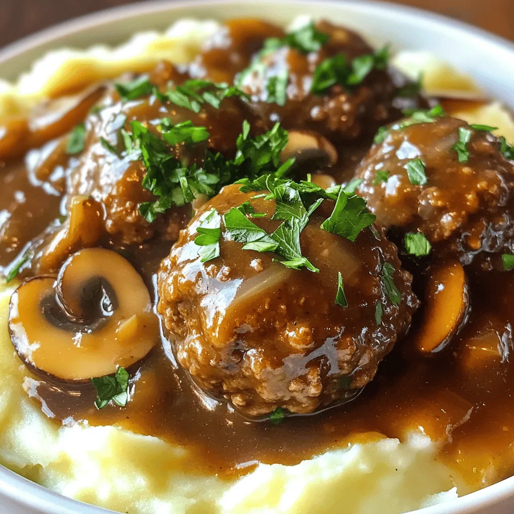- 450 g Rinderhackfleisch - 120 g Semmelbrösel und 30 g geriebener Parmesan - 1 kleine Zwiebel, fein gehackt - 2 Knoblauchzehen, gehackt Die Hauptzutaten sind einfach zu finden. Rinderhackfleisch gibt den Bällchen einen herzhaften Geschmack. Semmelbrösel und Parmesan sorgen für die richtige Textur und einen leckeren Biss. Die Zwiebel und der Knoblauch bringen Aroma ins Spiel. Wenn du alles gut mischst, wird die Mischung schön saftig. - 480 ml Rinderbrühe - 150 g Champignons, in Scheiben geschnitten - 1 Esslöffel Worcestershire-Sauce - 1 Esslöffel Sojasauce - 1 Esslöffel Speisestärke - 2 Esslöffel Wasser Die Sauce macht das Gericht besonders. Rinderbrühe ist die Basis für den Geschmack. Champignons fügen eine feine Note hinzu. Worcestershire- und Sojasauce bringen Tiefe in die Sauce. Zum Andicken nutzen wir Speisestärke und Wasser. Diese Zutaten sorgen für eine köstliche, reichhaltige Sauce, die perfekt zu den Fleischbällchen passt. Du findest das vollständige Rezept für die herzhafte Slow Cooker Salisbury Steak Fleischbällchen in der Rezeptbeschreibung. Zuerst bereiten wir die Zutaten vor. Nimm eine große Schüssel und mische die folgenden Zutaten: - 450 g Rinderhackfleisch - 120 g Semmelbrösel - 30 g geriebener Parmesan - 1 kleine Zwiebel, fein gehackt - 2 Knoblauchzehen, gehackt - 1 Ei - 1 Teelöffel Worcestershire-Sauce - Salz und Pfeffer nach Geschmack Mische alles gut. Achte darauf, dass die Zutaten gleichmäßig verteilt sind. Jetzt forme die Mischung in gleichmäßige Bällchen. Sie sollten etwa 4 cm groß sein. Lege die geformten Fleischbällchen vorsichtig in den Slow Cooker. Nun kommen wir zur Brühe und Sauce. Nimm eine separate Schüssel und vermenge: - 480 ml Rinderbrühe - 150 g Champignons, in Scheiben geschnitten - 1 Esslöffel Sojasauce Gieße diese Mischung gleichmäßig über die Fleischbällchen im Slow Cooker. Decke den Slow Cooker ab und stelle ihn bereit zum Garen. Jetzt ist es Zeit zum Garen! Du hast zwei Optionen für die Garzeit: - Auf niedriger Stufe: 6-8 Stunden - Auf hoher Stufe: 3-4 Stunden Die Fleischbällchen sind fertig, wenn sie durchgegart und zart sind. Etwa 30 Minuten vor dem Servieren, rühre die Speisestärke mit 2 Esslöffeln Wasser in einer kleinen Schüssel. Gieße diese Mischung in den Slow Cooker, um die Sauce zu verdicken. Lass alles weitere 30 Minuten im Slow Cooker kochen. Serviere die Fleischbällchen zusammen mit der Sauce. Sie passen perfekt zu Kartoffelpüree oder Eiernudeln. Garniere das Gericht mit frischer Petersilie für den letzten Schliff. Du findest das vollständige Rezept für diese köstlichen Fleischbällchen in meinem Artikel. Um die besten Fleischbällchen zu machen, wähle gutes Rinderhackfleisch. Es sollte frisch und von hoher Qualität sein. Das macht den Geschmack besser. Die richtige Größe der Fleischbällchen ist auch wichtig. Forme sie etwa 4 cm groß. So garen sie gleichmäßig und bleiben saftig. Kleinere Bällchen können zu trocken werden, während größere länger brauchen. Ein Fleischthermometer ist ein nützliches Werkzeug. Damit kannst du die Innentemperatur der Fleischbällchen prüfen. Sie sollten mindestens 70 Grad Celsius erreichen, um sicher zu sein. Die Wahl des Slow Cookers kann auch einen Unterschied machen. Einige Slow Cooker haben verschiedene Temperatureinstellungen. Nutze die niedrige Stufe für 6-8 Stunden für zarte Fleischbällchen. Bei der hohen Stufe sind 3-4 Stunden ausreichend. {{image_4}} Du kannst dieses Rezept leicht anpassen. Zum Beispiel, füge Gemüse hinzu. Das macht die Fleischbällchen bunter und gesünder. Du kannst Erbsen, Karotten oder Paprika verwenden. Schneide das Gemüse klein, damit es gut kocht. Wenn du Fleisch nicht magst, probiere alternative Sorten. Du kannst Hackfleisch aus Truthahn oder Huhn verwenden. Diese Optionen sind leichter und trotzdem lecker. Vegane Varianten sind auch möglich. Verwende pflanzliches Hackfleisch oder Quinoa für eine fleischlose Option. Die Gewürze machen den Unterschied. Nutze beliebte Kräuter wie Thymian oder Rosmarin. Diese bringen tolle Aromen in dein Gericht. Auch Paprika oder Cayennepfeffer geben einen Schuss Wärme. Du kannst die Sauce anpassen, um neue Geschmäcker zu entdecken. Füge Rotwein hinzu für mehr Tiefe. Alternativ kannst du eine BBQ-Sauce verwenden, wenn du es süßer magst. Mach es so, wie es dir schmeckt. Das ist das Schöne am Kochen! Für das vollständige Rezept, schau dir die [Full Recipe] an. Um Ihre Slow Cooker Salisbury Steak Fleischbällchen frisch zu halten, bewahren Sie sie im Kühlschrank auf. Packen Sie die Fleischbällchen in einen luftdichten Behälter. So bleiben sie bis zu drei Tage lang gut. Sie können die Fleischbällchen auch einfrieren. Legen Sie sie in einen Gefrierbeutel oder einen geeigneten Behälter. So halten sie sich bis zu drei Monate. Wenn Sie die Fleischbällchen wieder auftauen, lassen Sie sie über Nacht im Kühlschrank. Um die Fleischbällchen wieder zu erwärmen, nutzen Sie am besten den Slow Cooker oder die Mikrowelle. Im Slow Cooker brauchen sie etwa eine Stunde auf niedriger Stufe. In der Mikrowelle erhitzen Sie sie in kurzen Intervallen von 30 Sekunden. So vermeiden Sie, dass sie austrocknen. Für die Sauce können Sie ein wenig Wasser oder Brühe hinzufügen. Dies hilft, die Konsistenz zu bewahren. Rühren Sie die Sauce gut um, bevor Sie die Fleischbällchen servieren. Sie bleiben so schön cremig und lecker. Die Zubereitung der Fleischbällchen dauert insgesamt etwa 7 Stunden. Die Vorbereitungszeit beträgt nur 15 Minuten. Danach kochen die Fleischbällchen im Slow Cooker. Sie brauchen 6-8 Stunden auf niedriger Stufe oder 3-4 Stunden auf hoher Stufe. So haben Sie genug Zeit für andere Dinge, während das Essen gart. Ja, Sie können dieses Rezept auch im Ofen zubereiten. Formen Sie die Fleischbällchen wie beschrieben. Legen Sie sie auf ein Backblech. Backen Sie sie bei 180 Grad Celsius für etwa 25-30 Minuten. Gießen Sie die Sauce über die Fleischbällchen, bevor Sie sie servieren. So erhalten Sie eine ähnliche leckere Note. Beliebte Beilagen für Salisbury Steak Fleischbällchen sind: - Kartoffelpüree - Eiernudeln - Reis - Gemüse wie grüne Bohnen oder Karotten Diese Beilagen passen gut zu den herzhaften Aromen der Fleischbällchen und machen die Mahlzeit komplett. Wenn Sie mehr Ideen suchen, schauen Sie sich gerne das Full Recipe an. Diese Anleitung zeigt, wie man leckere Fleischbällchen im Slow Cooker zubereitet. Sie lernen die Hauptzutaten kennen und wie man die perfekte Sauce macht. Mit Tipps zur Fleischqualität und Möglichkeiten zur Variation macht das Kochen Spaß. Denken Sie daran, die Reste richtig zu lagern und aufzuwärmen. Experimentieren Sie mit neuen Zutaten und genießen Sie verschiedene Geschmäcker. Ihre Familie wird diese Fleischbällchen lieben!