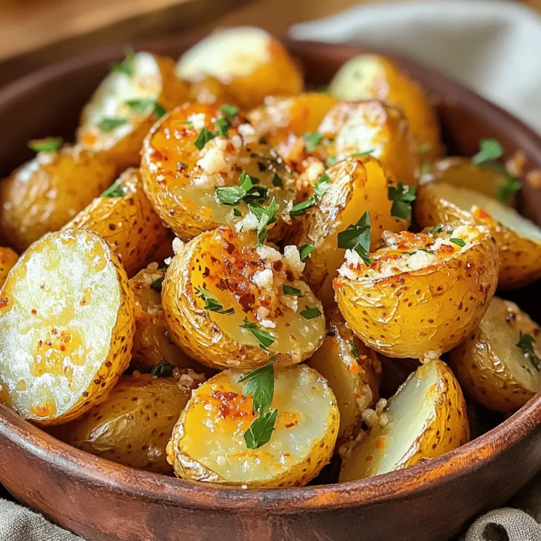 Um die besten Knoblauch Parmesan Rösten Kartoffeln zu machen, brauchst du: - 900 g kleine oder Fingerling-Kartoffeln, halbiert - 60 ml Olivenöl - 4 Knoblauchzehen, fein gehackt - 1 Teelöffel Zwiebelpulver - 1 Teelöffel geräuchertes Paprikapulver - 100 g geriebener Parmesan - 2 Esslöffel frische Petersilie, gehackt - Salz und Pfeffer nach Geschmack Diese Zutaten sind wichtig für einen tollen Geschmack. Wähle kleine oder Fingerling-Kartoffeln. Diese sind perfekt, weil sie gleichmäßig garen. Achte darauf, dass die Kartoffeln fest und ohne grüne Flecken sind. Grüne Flecken zeigen, dass die Kartoffeln alt sind. Wenn du die besten Kartoffeln wählst, schmecken deine Rösten Kartoffeln viel besser. Du kannst die Rösten Kartoffeln aufpeppen. Füge etwas geriebenen Feta oder Cheddar hinzu, um den Käsegeschmack zu verstärken. Ein Spritzer Zitronensaft bringt Frische. Auch frische Kräuter wie Rosmarin oder Thymian passen gut. Experimentiere mit diesen Zutaten, um deinen eigenen Twist zu kreieren. Besuche die [Full Recipe] für mehr Tipps! Zuerst wähle kleine oder Fingerling-Kartoffeln. Diese sind perfekt für das Rösten. Halbiere die Kartoffeln, damit sie gleichmäßig garen. Wasche sie gut, um Schmutz zu entfernen. Dann trockne sie mit einem Handtuch ab. Trockene Kartoffeln bekommen eine bessere Kruste beim Rösten. In einer großen Schüssel gibst du das Olivenöl, gehackten Knoblauch, Zwiebelpulver und geräuchertes Paprikapulver. Füge Salz und Pfeffer nach deinem Geschmack hinzu. Mische alles gut. Gib dann die halbierten Kartoffeln dazu. Rühre, bis sie gleichmäßig mit der Gewürzmischung bedeckt sind. So nehmen die Kartoffeln den ganzen Geschmack auf. Heize deinen Ofen auf 220 °C vor. Lege ein Backblech mit Backpapier aus. Verteile die Kartoffeln auf dem Blech, mit der Schnittfläche nach unten. Röste die Kartoffeln für 20 Minuten. Nimm das Blech heraus und streue den geriebenen Parmesan über die Kartoffeln. Setze das Blech wieder in den Ofen. Röste weitere 10 bis 15 Minuten, bis die Kartoffeln goldbraun sind. Lass sie dann kurz abkühlen und bestreue sie mit frischer Petersilie vor dem Servieren. Diese Schritte sorgen für knusprige und leckere Knoblauch Parmesan Rösten Kartoffeln. Für die genauen Mengen und eine vollständige Anleitung schaue dir das Full Recipe an. Um die perfekte Knusprigkeit zu erzielen, lege die Kartoffeln mit der Schnittfläche nach unten auf das Backblech. Diese Methode lässt die Oberfläche schön braun werden. Achte darauf, dass die Kartoffeln nicht übereinander liegen. So kann die heiße Luft sie gleichmäßig rösten. Wenn du einen Luftfritteuse hast, kannst du diese auch verwenden. Sie geben ein tolles Ergebnis und sparen Zeit. Die Gewürze sind flexibel. Du kannst mehr Knoblauch hinzufügen, wenn du es würziger magst. Oder füge etwas Cayennepfeffer für einen kleinen Kick hinzu. Experimentiere mit den Mengen, um deinen idealen Geschmack zu finden. Die Kombination von Zwiebelpulver und geräuchertem Paprikapulver bietet einen tollen Grundgeschmack, der sich leicht anpassen lässt. Frische Kräuter bringen zusätzlichen Geschmack. Petersilie ist hier ein Klassiker, aber auch Rosmarin oder Thymian sind lecker. Füge die Kräuter kurz vor dem Servieren hinzu, um ihren Geschmack zu bewahren. Du kannst sie auch mit den Kartoffeln rösten, wenn du einen intensiveren Geschmack möchtest. Diese frischen Zutaten machen die Knoblauch Parmesan Rösten Kartoffeln noch schmackhafter und ansprechender. Für das vollständige Rezept, schau dir bitte [Full Recipe] an. {{image_4}} Wenn du etwas Abwechslung möchtest, probiere andere Käsesorten aus. Feta gibt einen salzigen, cremigen Geschmack. Er passt gut zu den knusprigen Kartoffeln. Cheddar hingegen bringt eine scharfe Note mit. Du kannst auch eine Mischung aus verschiedenen Käsesorten nutzen. Das gibt den Röstaromen mehr Tiefe und Vielfalt. Für eine vegane Version kannst du den Parmesan durch Hefeflocken ersetzen. Diese geben einen ähnlichen Käsegeschmack. Du kannst auch veganen Käse verwenden, der gut schmilzt. Achte darauf, dass du die anderen Zutaten überprüfst, um sicherzustellen, dass sie vegan sind. So bleibt das Gericht für alle köstlich. Gemüse macht das Gericht noch bunter und gesünder. Du kannst Paprika, Zucchini oder Karotten hinzufügen. Schneide das Gemüse in ähnliche Größen wie die Kartoffeln. So garen sie gleichmäßig. Du kannst auch frische Kräuter wie Rosmarin oder Thymian hinzufügen. Das bringt noch mehr Geschmack in die Röstaromen. Für das volle Rezept, schau dir die [Full Recipe] an. Um die Knoblauch Parmesan Rösten Kartoffeln frisch zu halten, lege die Reste in einen luftdichten Behälter. Achte darauf, die Kartoffeln zuerst abkühlen zu lassen. So vermeidest du, dass Dampf entsteht, der die Kartoffeln matschig macht. Du kannst die Reste auch in einer Schüssel mit Frischhaltefolie abdecken. Wenn du die Kartoffeln wieder aufwärmen möchtest, benutze am besten den Ofen. Heize den Ofen auf 180 °C vor. Lege die Kartoffeln auf ein Backblech und röste sie für etwa 10 bis 15 Minuten. So werden sie wieder knusprig. Du kannst auch etwas frisches Olivenöl darüber träufeln, um den Geschmack zu verstärken. Im Kühlschrank halten sich die Knoblauch Parmesan Rösten Kartoffeln etwa 3 bis 5 Tage. Achte darauf, sie in einem luftdichten Behälter zu lagern. Wenn du sie länger aufbewahren möchtest, kannst du sie auch einfrieren. So bleiben sie bis zu 2 Monate frisch. Achte darauf, sie gut zu verpacken, um Gefrierbrand zu vermeiden. Röste die Kartoffeln etwa 30 bis 35 Minuten. Die erste Phase dauert 20 Minuten bei 220 °C. Nach dem Hinzufügen des Käses röstest du sie weitere 10 bis 15 Minuten. Achte darauf, dass sie goldbraun und knusprig sind. So bekommst du den besten Geschmack und die perfekte Textur. Die genaue Zeit kann je nach Ofen und Kartoffelgröße variieren. Ja, du kannst verschiedene Kartoffelsorten nutzen. Fingerling-Kartoffeln sind ideal, aber auch festkochende Sorten sind gut. Du kannst auch neue Kartoffeln oder Yukon Gold verwenden. Jede Sorte hat ihren eigenen Geschmack und ihre Textur. Experimentiere mit verschiedenen Sorten, um deine Lieblingskombination zu finden. Knoblauch Parmesan Ofenkartoffeln passen toll zu vielen Gerichten. Sie sind ein perfektes Beilagegericht zu Fleisch, Fisch oder Gemüse. Du kannst sie mit einem einfachen Salat servieren. Auch ein frischer Dip, wie Joghurt oder Sour Cream, ergänzt den Geschmack gut. Diese Kartoffeln sind vielseitig und machen jede Mahlzeit lecker. In diesem Artikel haben wir die Zutaten, die Zubereitung und die besten Tipps für köstliche Ofenkartoffeln besprochen. Wir haben auch Variationen und Lagerungstipps geteilt. Ofenkartoffeln sind einfach zuzubereiten und vielseitig. Experimentiere mit verschiedenen Geschmäckern und mache sie zu deinem eigenen Lieblingsgericht. Mit den richtigen Zutaten und Techniken wirst du garantiert jeden beeindrucken. Probiere es aus und entdecke, wie viel Spaß das Kochen machen kann!