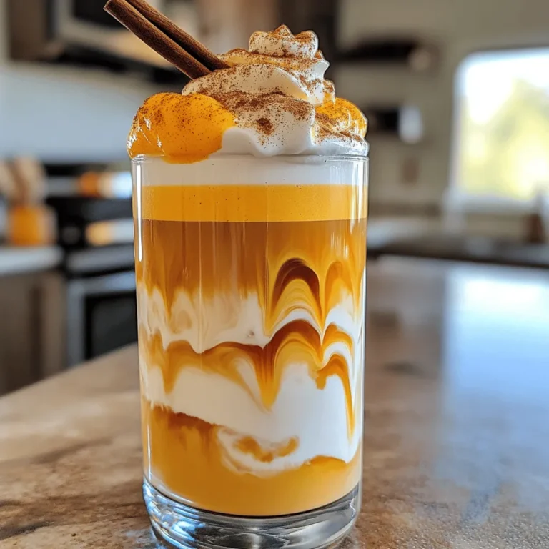 Für einen leckeren Gewürzten Kürbis Cold Foam Latte brauchst du folgende Zutaten: - 240 ml kalter Filterkaffee - 120 ml Milch (wahlweise tierisch oder pflanzlich) - 60 ml Kürbispüree - 2 Esslöffel Ahornsirup - 1 Teelöffel Vanilleextrakt - 1/2 Teelöffel Kürbiskuchengewürz - Eine Prise Salz - Schlagrahm zum Garnieren (optional) - Zimtstange zur Dekoration (optional) Jede dieser Zutaten bringt ihren eigenen Geschmack und Charakter in dein Getränk. Das Kürbispüree sorgt für die cremige Textur. Ahornsirup fügt Süße hinzu. Das Kürbiskuchengewürz bringt die typischen Herbstaromen. Du möchtest eine pflanzliche oder laktosefreie Option? Hier sind einige gute Alternativen: - Mandelmilch - Hafermilch - Sojamilch - Kokosmilch Jede Milch hat ihren eigenen Geschmack und passt gut zu den anderen Zutaten. Hafermilch ist besonders cremig und süß. Mandelmilch gibt einen nussigen Geschmack. Um dein Getränk besonders zu machen, kannst du es noch garnieren: - Schlagrahm oben drauf für mehr Cremigkeit - Zimt oder Muskatnuss als zusätzliche Gewürze - Karamellsauce für einen süßen Touch Diese Extras machen deinen Spiced Pumpkin Cold Foam Latte noch ansprechender. Sie verleihen deinem Getränk eine persönliche Note. Du kannst kreativ sein und neue Kombinationen ausprobieren! Um das Kürbispüree zu machen, nehme ich 60 ml frisches Kürbispüree. Ich gebe es in einen Mixer. Dann füge ich 2 Esslöffel Ahornsirup, 1 Teelöffel Vanilleextrakt, 1/2 Teelöffel Kürbiskuchengewürz und eine Prise Salz hinzu. Ich mixe alles gut, bis es glatt und cremig ist. Diese Mischung gibt unserem Latte den tollen Geschmack. Für den schaumigen Effekt nehme ich 120 ml Milch. Ich benutze einen Handbesen, um die Milch mit ein paar Esslöffeln der Kürbismischung zu schlagen. Das mache ich, bis die Milch schön schaumig ist. Alternativ kann ich einen Milchschäumer oder Mixer verwenden. Ich bringe Luft in die Milch, bis ich einen leichten, luftigen Schaum bekomme. Jetzt ist es Zeit, alles zusammenzustellen. Ich nehme ein Glas und fülle es mit Eis. Dann gieße ich 240 ml kalten Filterkaffee in das Glas. Danach löffele ich vorsichtig den gewürzten Kürbisschaum auf den kalten Kaffee. Wenn ich möchte, kann ich das Getränk mit Schlagrahm toppen. Ich garnieren das Ganze mit einer Zimtstange für den letzten Schliff. Das ist die Schritt-für-Schritt-Anleitung für den Gewürzten Kürbis Cold Foam Latte. Einfach und lecker! Für die gesamte Zubereitung schaue dir das Full Recipe an. Für den perfekten Schaum ist die Milchwahl wichtig. Vollmilch gibt einen reicheren Schaum. Pflanzenmilch eignet sich gut, wenn man laktosefrei ist. Die Milch sollte kalt sein, das hilft beim Aufschäumen. Verwende einen Milchschäumer oder einen Mixer. Schlage die Milch nur so lange, bis sie leicht und luftig wird. Zu langes Schlagen kann die Milch trennen. Du kannst den Gewürzten Kürbis Cold Foam Latte leicht anpassen. Füge mehr Kürbispüree für intensiveren Geschmack hinzu. Probiere auch verschiedene Sirups wie Honig oder Kokosnuss. Für eine schokoladige Note kannst du Kakaopulver verwenden. Wenn du es fruchtiger magst, füge einen Schuss Apfelsaft hinzu. Diese kleinen Anpassungen machen das Getränk ganz individuell. Die Qualität der Zutaten beeinflusst den gesamten Geschmack. Nutze frisches Kürbispüree, wenn möglich. Achte darauf, dass der Ahornsirup rein ist, um den besten Geschmack zu erzielen. Auch die Milch sollte frisch und von guter Qualität sein. Verwende Gewürze aus ganzen Zutaten, nicht aus der Dose. Diese Tipps sorgen für ein wirklich leckeres Getränk. Für das vollständige Rezept schau dir die *Full Recipe* an. {{image_4}} Ein eiskalter Gewürzter Kürbis Latte ist perfekt für heiße Tage. Erfrischend und lecker, bringt er den Herbst in den Sommer. Beginne mit kaltem Filterkaffee und füge Kürbispüree hinzu. Mixe alles gut. Du kannst Eiswürfel in dein Glas geben, bevor du den Kaffee hineingießt. Der kalte Schaum oben sorgt für ein cremiges Erlebnis. Es ist eine süße Erfrischung, die du lieben wirst. Für eine vegane Option kannst du pflanzliche Milch verwenden. Mandelmilch oder Hafermilch sind großartige Alternativen. Das Kürbispüree bleibt gleich. Ahornsirup ist auch vegan, also kein Problem! Schlage die pflanzliche Milch auf, um den schaumigen Effekt zu erzielen. So genießt du einen köstlichen, veganen Gewürzten Kürbis Cold Foam Latte. Du kannst den Kürbisgeschmack anpassen. Für mehr Intensität füge einfach mehr Kürbispüree hinzu. Ein zusätzlicher Löffel kann viel bewirken. Wenn du es milder magst, reduziere die Menge. Auch die Gewürze sind wichtig. Ein wenig mehr Kürbiskuchengewürz sorgt für mehr Geschmack. Probiere verschiedene Mengen aus, um deinen perfekten Latte zu finden. Wenn du Kürbispüree übrig hast, bewahre es in einem luftdichten Behälter auf. Stelle sicher, dass der Behälter gut schließt. So bleibt das Püree frisch und lecker. Du kannst es auch in Portionen teilen und einfrieren. So hast du immer etwas für deinen nächsten Gewürzten Kürbis Cold Foam Latte. Um die Frische deiner Zubereitungen zu sichern, lagere sie im Kühlschrank. Verwende einen sauberen Löffel, um Kontamination zu vermeiden. Du kannst das Kürbispüree auch mit etwas Zitronensaft mischen. Das hilft, die Farbe und den Geschmack zu bewahren. Frische Zutaten sind der Schlüssel zu einem großartigen Geschmack. Die Haltbarkeit von Kürbispüree beträgt etwa fünf bis sieben Tage im Kühlschrank. Wenn du es einfrierst, hält es bis zu drei Monate. Der fertige Gewürzte Kürbis Cold Foam Latte bleibt im Kühlschrank etwa 24 Stunden frisch. Nach dieser Zeit kann der Geschmack nachlassen. Es ist am besten, ihn frisch zu genießen. Du kannst einen Gewürzten Kürbis Cold Foam Latte in vielen Kaffeehäusern finden. Große Ketten wie Starbucks bieten diesen beliebten Herbstdrink oft an. Auch lokale Cafés haben ihn manchmal im Angebot. Es lohnt sich, die saisonalen Menüs zu prüfen. Wenn du gerne experimentierst, kannst du ihn auch selbst machen. So hast du die Kontrolle über die Zutaten. Wenn du den Latte weniger süß magst, reduziere den Ahornsirup. Du kannst auch die Menge des Kürbispürees anpassen. Füge weniger Püree hinzu, um die Süße zu verringern. Eine weitere Option ist, ungesüßte Milch oder pflanzliche Alternativen zu verwenden. Diese Änderungen helfen, den Gesamtgeschmack zu verändern, ohne den Kürbisgeschmack zu verlieren. Ja, du kannst den Gewürzten Kürbis Cold Foam Latte ohne Kaffee machen. Ersetze den Kaffee einfach durch kaltes Wasser oder einen anderen Tee. Der Geschmack bleibt immer noch lecker. Du erhältst einen frischen und cremigen Kürbisdrink. Probiere es aus, um eine neue Variante zu genießen. Der Gewürzte Kürbis Cold Foam Latte bietet viele genussvolle Möglichkeiten. Wir haben die wichtigsten Zutaten, die Zubereitung und nützliche Tipps behandelt. Sei kreativ bei den Variationen und passe den Latte deinem Geschmack an. Achte auf die Qualität der Zutaten, um den besten Genuss zu erzielen. Jetzt bist du bereit, deinen eigenen köstlichen Latte zu kreieren und zu genießen!