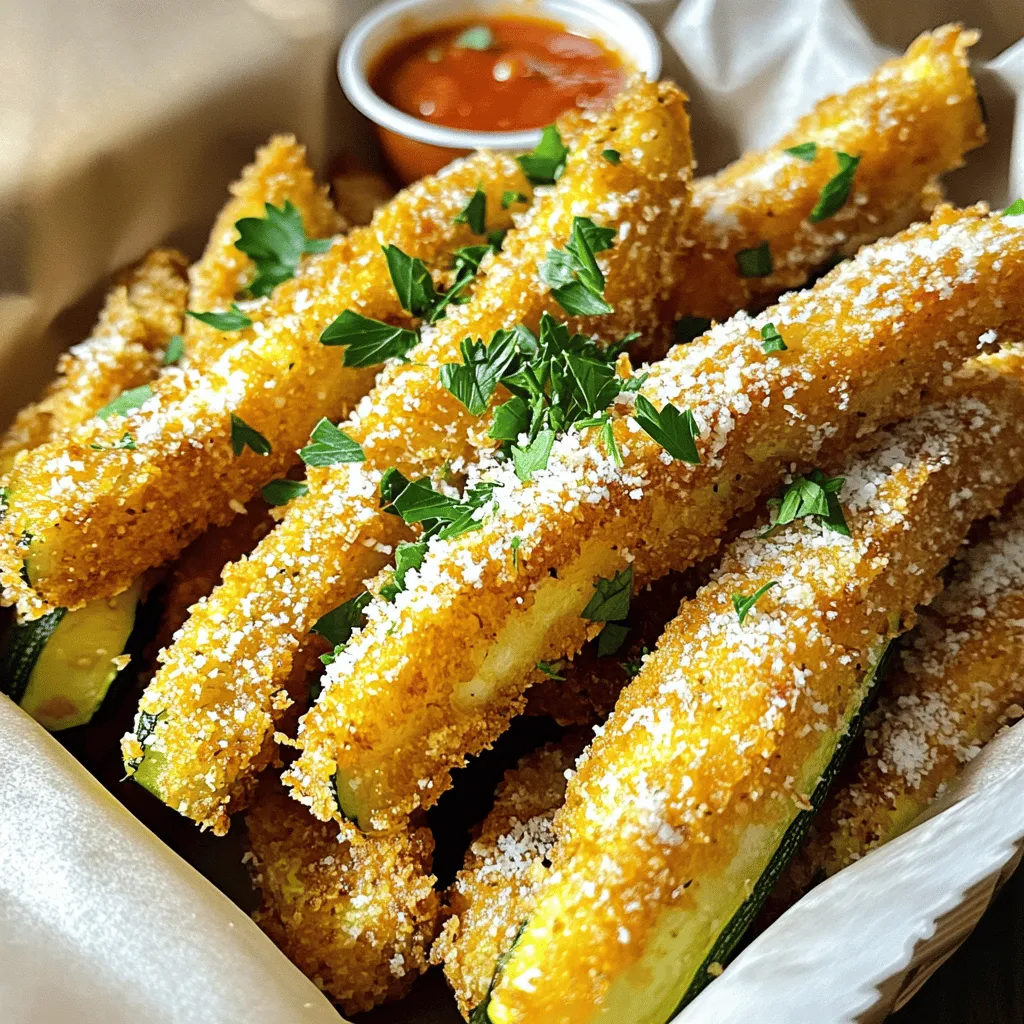 - 2 mittelgroße Zucchini - 1 Tasse Paniermehl (Panko empfohlen) - ½ Tasse geriebener Parmesan-Käse - 1 Teelöffel Knoblauchpulver - 1 Teelöffel Zwiebelpulver - ½ Teelöffel Paprika - Salz und Pfeffer nach Geschmack - 2 große Eier - ½ Tasse Weizenmehl - Olivenöl-Spray (optional) Diese Zutaten machen die perfekten Zucchini-Streifen. Die Zucchini sind frisch und knackig. Panko-Paniermehl gibt den Streifen die beste Knusprigkeit. Parmesan sorgt für einen tollen Geschmack. Die Gewürze wie Knoblauchpulver und Zwiebelpulver bringen viel Aroma. Ich verwende immer frische Zucchini. Achte darauf, dass sie fest sind. So schmecken die Zucchini-Streifen am besten. Wenn du die Zucchini in gleichmäßige Streifen schneidest, garen sie gleichmäßig. Die Eimischung hilft, das Paniermehl gut zu halten. Das Weizenmehl sorgt dafür, dass die Zucchini nicht zu feucht sind. Mit Olivenöl-Spray kannst du die Zucchini noch knuspriger machen. Wenn du mehr über die Zubereitung wissen möchtest, schau dir das Full Recipe an. Heize deinen Ofen auf 220 °C (425 °F) vor. Das sorgt für eine gleichmäßige Hitze. Lege ein Backblech mit Backpapier aus. Das Backpapier verhindert das Ankleben und macht das Aufräumen leichter. Schneide die Zucchini in Streifen. Die Stücke sollten etwa 1/4 Zoll dick sein. So werden sie gleichmäßig gar. In einer flachen Schüssel mische das Paniermehl, den Parmesan, das Knoblauchpulver, das Zwiebelpulver, die Paprika, Salz und Pfeffer. Diese Mischung gibt den Zucchini-Streifen ihren tollen Geschmack. In einer zweiten Schüssel verquirle die Eier. In einer dritten Schüssel gib das Weizenmehl. Wälze jeden Zucchini-Streifen zuerst im Weizenmehl. Klopfe überschüssiges Mehl ab. Tauche sie dann in die Eier. Schließlich rolle sie in der Paniermehlmischung. So sind sie gut ummantelt. Platziere die panierten Zucchini-Streifen auf dem Backblech. Sprühe optional etwas Olivenöl darüber. Das hilft, die Zucchini noch knuspriger zu machen. Backe die Zucchini für etwa 20-25 Minuten. Wende sie einmal, damit sie gleichmäßig garen. Nehme die Zucchini-Streifen nach dem Backen aus dem Ofen. Lass sie kurz abkühlen. Serviere sie warm. Die knusprigen Zucchini-Streifen sind perfekt mit einem Dip. Probiere Marinara oder Knoblauch-Aioli. Diese Kombination macht das Gericht noch besser. Für die volle Anleitung schau dir das [Full Recipe] an. Um die besten Zucchini-Streifen zu machen, folge diesen Schritten: - Wichtige Schritte beim Panieren: Achte darauf, die Zucchini gleichmäßig zu schneiden. Die Streifen sollten etwa 1/4 Zoll dick sein. Das sorgt für eine gleichmäßige Garung. Beginne mit dem Wälzen in Weizenmehl. Dies hilft, die Eier und die Paniermischung besser zu halten. Tauche die Zucchini dann in die Eier und schließlich in die Panade. Drücke die Mischung gut an, um sicherzustellen, dass sie haftet. - Verwendung von Olivenöl-Spray für Extra-Knusprigkeit: Ein Spritzer Olivenöl-Spray macht einen großen Unterschied. Es hilft, die Zucchini-Streifen knuspriger zu machen. Sprühe das Öl leicht über die panierten Streifen, bevor du sie in den Ofen legst. Dies gibt deiner Speise eine goldene Farbe und ein unglaubliches Aroma. Die Zucchini-Streifen schmecken am besten, wenn du sie mit etwas kombinierst: - Kombination mit Dips: Serviere die Zucchini-Streifen mit Marinara oder Knoblauch-Aioli. Diese Dips ergänzen den Geschmack der Zucchini perfekt. Sie bieten einen schönen Kontrast zur Knusprigkeit der Streifen. - Garnierungsideen: Dekoriere den Teller mit frischer Petersilie. Ein zusätzlicher Spritzer Parmesan-Käse macht die Präsentation noch besser. Das Auge isst mit, und eine ansprechende Garnierung macht das Gericht noch appetitlicher. Für das vollständige Rezept, schau dir die [Full Recipe] an. {{image_4}} Du kannst die Zucchini-Streifen leicht anpassen. Für eine glutenfreie Version verwende Mandelmehl. Es hat eine ähnliche Textur wie Weizenmehl. Du bekommst trotzdem die Knusprigkeit, die du liebst. Für eine vegane Version lasse die Eier weg. Du kannst die Zucchini-Streifen in Pflanzenmilch tauchen und dann in der Paniermehlmischung wälzen. Dies hält die Panade an Ort und Stelle. So genießt jeder die Zucchini-Streifen! Du kannst die Aromen nach deinem Geschmack anpassen. Füge zusätzliche Gewürze wie Kreuzkümmel oder italienische Kräuter hinzu. Diese geben den Zucchini-Streifen mehr Tiefe und Geschmack. Wenn du Käse magst, probiere verschiedene Sorten aus. Mozzarella bringt eine tolle Schmelz-Textur. Cheddar hat einen kräftigeren Geschmack. Diese Variationen machen dein Gericht einzigartig und lecker. Für die vollständige Zubereitung, sieh dir das [Full Recipe] an. Um die knusprigen Zucchini-Streifen frisch zu halten, lege sie in einen luftdichten Behälter. Lagere sie im Kühlschrank. So bleiben sie bis zu drei Tage gut. Wenn du mehr Zucchini-Streifen gemacht hast, kannst du sie auch einfrieren. Lege die Streifen in einen Gefrierbeutel oder einen gefrierfesten Behälter. Sie halten sich bis zu drei Monate im Gefrierfach. Du kannst die Reste im Ofen oder in der Mikrowelle aufwärmen. Für den Ofen heize ihn auf 180 °C vor. Lege die Zucchini-Streifen auf ein Backblech und backe sie für 10 bis 15 Minuten. So werden sie wieder knusprig. In der Mikrowelle geht es schneller. Erwärme sie für 1 bis 2 Minuten auf einem mikrowellenfesten Teller. Beachte, dass sie dabei nicht so knusprig werden wie im Ofen. Um die Zucchini-Streifen knuspriger zu machen, gibt es ein paar einfache Tricks. - Verwende Panko: Panko ist grober und sorgt für mehr Crunch. - Olivenöl-Spray: Ein leichter Sprühnebel vor dem Backen hilft, die Streifen knusprig zu machen. - Hohe Temperatur: Backe bei 220 °C (425 °F), um eine schöne Bräunung zu erreichen. - Wenden: Wende die Zucchini-Streifen während des Backens, damit sie gleichmäßig garen. Ja, du kannst die Zucchini im Voraus vorbereiten. - Vorbereitung: Schneide die Zucchini und paniere sie bis zu einem Tag vorher. - Aufbewahrung: Lege die panierten Streifen in den Kühlschrank. - Backen: Backe sie einfach, wenn du bereit bist zu essen. Zucchini-Streifen schmecken toll mit verschiedenen Beilagen. - Dips: Serviere sie mit Marinara-Sauce oder Knoblauch-Aioli. - Salate: Ein frischer Salat ergänzt die Zucchini perfekt. - Getränke: Ein kühles Getränk macht das Essen noch besser. Diese Fragen helfen dir, das Beste aus deinen Zucchini-Streifen herauszuholen. Für das vollständige Rezept, schau dir die [Full Recipe] an. Zusammenfassend hast du gelernt, wie man leckere Zucchini-Streifen macht. Wir haben die Hauptzutaten, die Schritte und hilfreiche Tipps besprochen. Von der Zubereitung bis zur Aufbewahrung habe ich dir alles Wichtige mitgeteilt. Denke daran, deine Zucchini gut zu panieren und mit deinen Lieblingsdips zu servieren. Variationen bieten dir viele Möglichkeiten. So bleibt das Gericht spannend. Nun kannst du deine eigenen krossen Zucchini-Streifen zubereiten und genießen!