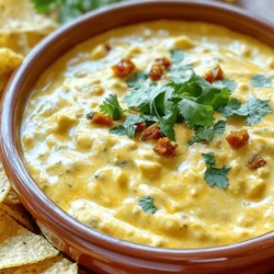 Für das Rezept von Smoky Hatch Chile Queso benötigen Sie: - 2 Tassen frische Hatch-Chilis, geröstet, geschält und gewürfelt - 1 Esslöffel Olivenöl - 1 kleine Zwiebel, fein gehackt - 2 Knoblauchzehen, fein gehackt - 1 Teelöffel geräucherter Paprika - 1/2 Teelöffel Kreuzkümmel - 1/4 Teelöffel Cayennepfeffer (optional, für zusätzliche Schärfe) - 2 Tassen sharp Cheddar-Käse, gerieben - 1 Tasse Frischkäse, weich - 1/2 Tasse Milch (oder mehr für die gewünschte Konsistenz) - Salz und Pfeffer nach Geschmack - Frischer Koriander, gehackt (zum Garnieren) - Tortilla-Chips (zu Servieren) Frische Hatch-Chilis sind wichtig für den besten Geschmack. Achten Sie auf: - Farbe: Sie sollten lebendig grün oder rot sein. - Textur: Sie sollten fest und knackig sein. - Geruch: Ein frischer, scharfer Duft zeigt gute Qualität an. Rösten Sie die Chilis, um den rauchigen Geschmack zu entfalten. Verwenden Sie eine Grillplatte oder eine offene Flamme. Falls Sie keine frischen Hatch-Chilis finden, gibt es Alternativen: - Eingelegte Hatch-Chilis: Diese sind bequem und oft sehr schmackhaft. Sie können sie direkt verwenden. - Andere Chilis: Probieren Sie Poblano oder Anaheim-Chilis. Diese sind milder, aber auch lecker. - Käse: Verwenden Sie eine Mischung aus Cheddar und Monterey Jack für mehr Geschmack. Das Wissen um diese Alternativen macht das Kochen einfacher und flexibler. Zuerst röste die Hatch-Chilis. Du kannst sie über einer offenen Flamme oder im Grill rösten. Das macht sie weich und gibt ihnen einen tollen Geschmack. Wenn die Haut schwarz ist, lege die Chilis in eine Schüssel. Decke sie mit Frischhaltefolie ab und lasse sie etwa 10 Minuten dämpfen. So lässt sich die Haut leichter abziehen. Danach entferne die Kerne und schneide die Chilis in kleine Stücke. Wenn du es einfacher magst, kannst du auch eingelegte Hatch-Chilis verwenden. Jetzt erhitze das Olivenöl in einem mittelgroßen Topf bei mittlerer Hitze. Füge die gehackte Zwiebel hinzu und brate sie 3-4 Minuten lang. Sie sollte weich werden. Dann kommt der gehackte Knoblauch dazu. Rühre auch den geräucherten Paprika, Kreuzkümmel und, falls du magst, Cayennepfeffer ein. Lass alles eine weitere Minute kochen, bis es gut riecht. Reduziere die Hitze auf niedrig. Jetzt kommen der geriebene Cheddar und der weiche Frischkäse in den Topf. Rühre ständig, bis der Käse schmilzt. Füge langsam die Milch hinzu und rühre weiter. So wird die Sauce schön cremig. Brauchst du eine dünnere Konsistenz? Dann gib mehr Milch dazu. Füge schließlich die gerösteten Chilis hinzu und würze mit Salz und Pfeffer. Lass alles 5 Minuten köcheln, damit es warm wird. Für das vollständige Rezept schau dir die [Full Recipe] an. Um die besten Hatch-Chilis auszuwählen, achte auf die Farbe. Sie sollten eine lebendige grüne oder rote Farbe haben. Frische Chilis sind fest und haben keine Flecken. Beim Umgang mit Chilis trage am besten Handschuhe. Die Öle können brennen, wenn du sie mit deinen Händen berührst. Röste die Chilis über einer offenen Flamme oder im Ofen, bis die Haut schwarz wird. Danach dämpfst du sie in einer Schüssel. Das macht das Schälen einfacher. Käse schmelzen kann knifflig sein. Beginne bei niedriger Hitze, um ein Anbrennen zu vermeiden. Ich empfehle, den Käse langsam hinzuzufügen. Rühre ständig, damit er gleichmäßig schmilzt. Wenn du Frischkäse hinzufügst, wird der Queso cremiger. Wenn die Käsemischung zu dick wird, füge etwas Milch hinzu. So erreichst du die perfekte, cremige Konsistenz. Ein häufiger Fehler ist, die Chilis nicht richtig zu rösten. Wenn sie nicht gut geröstet sind, fehlt der Rauchgeschmack. Achte darauf, die Zwiebeln nicht zu lange zu garen. Sie sollten weich, aber nicht braun sein. Ein weiterer Fehler ist, zu viel Käse auf einmal hinzuzufügen. Das kann Klumpen bilden. Rühre immer gründlich um. Verpasse nicht das Abschmecken! So kannst du den Queso genau nach deinem Geschmack anpassen. {{image_4}} Wenn Sie eine vegane oder laktosefreie Option suchen, können Sie einige Zutaten leicht ersetzen. Verwenden Sie veganen Käse anstelle von Cheddar. Für den Frischkäse probieren Sie einen pflanzlichen Frischkäse. Statt Milch können Sie Mandel- oder Hafermilch nehmen. Diese Alternativen geben Ihnen einen ähnlichen Geschmack und eine gute Konsistenz. Fügen Sie für mehr Geschmack und Textur zusätzliche Zutaten hinzu. Schwarze Bohnen oder Pintobohnen passen hervorragend in den Queso. Sie bringen eine cremige Note. Wenn Sie etwas Herzhaftes wollen, können Sie knusprigen Speck hinzufügen. Braten Sie ihn zuerst an und fügen Sie ihn am Ende hinzu. So bleibt der Speck schön knusprig. Die Schärfe des Queso können Sie leicht anpassen. Verwenden Sie mildere Paprika, wenn Sie es sanft mögen. Wenn Sie gerne mehr Hitze haben, fügen Sie mehr Cayennepfeffer hinzu. Ein Spritzer scharfe Sauce kann auch helfen. Testen Sie die Mischung während des Kochens. So finden Sie die perfekte Schärfe für Ihren Geschmack. Wenn Sie Queso übrig haben, bewahren Sie ihn in einem luftdichten Behälter auf. Lassen Sie ihn zuerst auf Raumtemperatur abkühlen. So bleibt er frisch und lecker. Sie können ihn bis zu fünf Tage im Kühlschrank aufbewahren. Achten Sie darauf, den Behälter gut zu verschließen, um Luft und Feuchtigkeit abzuhalten. Um Queso wieder aufzuwärmen, nutzen Sie am besten einen kleinen Topf. Erhitzen Sie ihn bei schwacher Hitze. Rühren Sie häufig, damit er nicht anbrennt. Fügen Sie einen Schuss Milch hinzu, um die cremige Konsistenz zu erhalten. Wenn Sie eine Mikrowelle nutzen, erwärmen Sie ihn in kurzen Intervallen von 30 Sekunden. Rühren Sie dazwischen gut um. Im Kühlschrank bleibt Queso bis zu fünf Tage frisch. Wenn Sie ihn länger aufbewahren möchten, können Sie ihn einfrieren. Gießen Sie den Queso in einen gefrierfesten Behälter. So bleibt er bis zu drei Monate gut. Denken Sie daran, ihn vor dem Gebrauch über Nacht im Kühlschrank aufzutauen. Erwärmen Sie ihn dann wie oben beschrieben. Frische Hatch-Chilis sind oft auf Märkten oder in Geschäften erhältlich. Suchen Sie nach lokalen Bauernmärkten, vor allem im Spätsommer. Viele Supermärkte führen auch saisonale Chilis. Fragen Sie die Verkäufer, wenn Sie sie nicht finden können. Wenn Sie keine Hatch-Chilis haben, nutzen Sie geräucherte Paprika. Diese gibt einen ähnlichen Geschmack. Sie können auch andere Chilis rösten, um einen rauchigen Effekt zu erzielen. Rösten Sie Chilis über einer offenen Flamme oder im Ofen, bis sie weich sind. Queso muss nicht scharf sein. Die Schärfe hängt von den verwendeten Chilis ab. Möchten Sie es milder? Verwenden Sie weniger scharfe Chilis oder entfernen Sie die Samen. Für mehr Schärfe fügen Sie Cayennepfeffer hinzu. So können Sie die Schärfe nach Ihrem Geschmack anpassen. Um köstliches Queso zuzubereiten, brauchen Sie frische Zutaten, vor allem Hatch-Chilis. Die Schritt-für-Schritt-Anleitung zeigt Ihnen, wie Sie die Chilis richtig zubereiten und die Käsesauce anpassen. Nutzen Sie die Tipps und Tricks, um Fehler zu vermeiden und den Käse perfekt zu schmelzen. Variationen wie vegane Optionen wählen Sie einfach aus. Achten Sie auf die richtige Lagerung und Aufwärmmethoden für übrig gebliebenes Queso. Kochen macht Spaß, also experimentieren Sie mit den Rezepten und genießen Sie jedes Mal den vollen Geschmack.
