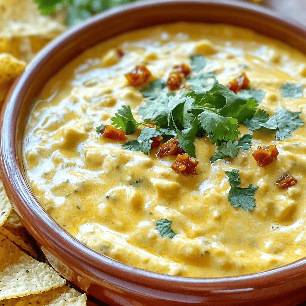 Für das Rezept von Smoky Hatch Chile Queso benötigen Sie: - 2 Tassen frische Hatch-Chilis, geröstet, geschält und gewürfelt - 1 Esslöffel Olivenöl - 1 kleine Zwiebel, fein gehackt - 2 Knoblauchzehen, fein gehackt - 1 Teelöffel geräucherter Paprika - 1/2 Teelöffel Kreuzkümmel - 1/4 Teelöffel Cayennepfeffer (optional, für zusätzliche Schärfe) - 2 Tassen sharp Cheddar-Käse, gerieben - 1 Tasse Frischkäse, weich - 1/2 Tasse Milch (oder mehr für die gewünschte Konsistenz) - Salz und Pfeffer nach Geschmack - Frischer Koriander, gehackt (zum Garnieren) - Tortilla-Chips (zu Servieren) Frische Hatch-Chilis sind wichtig für den besten Geschmack. Achten Sie auf: - Farbe: Sie sollten lebendig grün oder rot sein. - Textur: Sie sollten fest und knackig sein. - Geruch: Ein frischer, scharfer Duft zeigt gute Qualität an. Rösten Sie die Chilis, um den rauchigen Geschmack zu entfalten. Verwenden Sie eine Grillplatte oder eine offene Flamme. Falls Sie keine frischen Hatch-Chilis finden, gibt es Alternativen: - Eingelegte Hatch-Chilis: Diese sind bequem und oft sehr schmackhaft. Sie können sie direkt verwenden. - Andere Chilis: Probieren Sie Poblano oder Anaheim-Chilis. Diese sind milder, aber auch lecker. - Käse: Verwenden Sie eine Mischung aus Cheddar und Monterey Jack für mehr Geschmack. Das Wissen um diese Alternativen macht das Kochen einfacher und flexibler. Zuerst röste die Hatch-Chilis. Du kannst sie über einer offenen Flamme oder im Grill rösten. Das macht sie weich und gibt ihnen einen tollen Geschmack. Wenn die Haut schwarz ist, lege die Chilis in eine Schüssel. Decke sie mit Frischhaltefolie ab und lasse sie etwa 10 Minuten dämpfen. So lässt sich die Haut leichter abziehen. Danach entferne die Kerne und schneide die Chilis in kleine Stücke. Wenn du es einfacher magst, kannst du auch eingelegte Hatch-Chilis verwenden. Jetzt erhitze das Olivenöl in einem mittelgroßen Topf bei mittlerer Hitze. Füge die gehackte Zwiebel hinzu und brate sie 3-4 Minuten lang. Sie sollte weich werden. Dann kommt der gehackte Knoblauch dazu. Rühre auch den geräucherten Paprika, Kreuzkümmel und, falls du magst, Cayennepfeffer ein. Lass alles eine weitere Minute kochen, bis es gut riecht. Reduziere die Hitze auf niedrig. Jetzt kommen der geriebene Cheddar und der weiche Frischkäse in den Topf. Rühre ständig, bis der Käse schmilzt. Füge langsam die Milch hinzu und rühre weiter. So wird die Sauce schön cremig. Brauchst du eine dünnere Konsistenz? Dann gib mehr Milch dazu. Füge schließlich die gerösteten Chilis hinzu und würze mit Salz und Pfeffer. Lass alles 5 Minuten köcheln, damit es warm wird. Für das vollständige Rezept schau dir die [Full Recipe] an. Um die besten Hatch-Chilis auszuwählen, achte auf die Farbe. Sie sollten eine lebendige grüne oder rote Farbe haben. Frische Chilis sind fest und haben keine Flecken. Beim Umgang mit Chilis trage am besten Handschuhe. Die Öle können brennen, wenn du sie mit deinen Händen berührst. Röste die Chilis über einer offenen Flamme oder im Ofen, bis die Haut schwarz wird. Danach dämpfst du sie in einer Schüssel. Das macht das Schälen einfacher. Käse schmelzen kann knifflig sein. Beginne bei niedriger Hitze, um ein Anbrennen zu vermeiden. Ich empfehle, den Käse langsam hinzuzufügen. Rühre ständig, damit er gleichmäßig schmilzt. Wenn du Frischkäse hinzufügst, wird der Queso cremiger. Wenn die Käsemischung zu dick wird, füge etwas Milch hinzu. So erreichst du die perfekte, cremige Konsistenz. Ein häufiger Fehler ist, die Chilis nicht richtig zu rösten. Wenn sie nicht gut geröstet sind, fehlt der Rauchgeschmack. Achte darauf, die Zwiebeln nicht zu lange zu garen. Sie sollten weich, aber nicht braun sein. Ein weiterer Fehler ist, zu viel Käse auf einmal hinzuzufügen. Das kann Klumpen bilden. Rühre immer gründlich um. Verpasse nicht das Abschmecken! So kannst du den Queso genau nach deinem Geschmack anpassen. {{image_4}} Wenn Sie eine vegane oder laktosefreie Option suchen, können Sie einige Zutaten leicht ersetzen. Verwenden Sie veganen Käse anstelle von Cheddar. Für den Frischkäse probieren Sie einen pflanzlichen Frischkäse. Statt Milch können Sie Mandel- oder Hafermilch nehmen. Diese Alternativen geben Ihnen einen ähnlichen Geschmack und eine gute Konsistenz. Fügen Sie für mehr Geschmack und Textur zusätzliche Zutaten hinzu. Schwarze Bohnen oder Pintobohnen passen hervorragend in den Queso. Sie bringen eine cremige Note. Wenn Sie etwas Herzhaftes wollen, können Sie knusprigen Speck hinzufügen. Braten Sie ihn zuerst an und fügen Sie ihn am Ende hinzu. So bleibt der Speck schön knusprig. Die Schärfe des Queso können Sie leicht anpassen. Verwenden Sie mildere Paprika, wenn Sie es sanft mögen. Wenn Sie gerne mehr Hitze haben, fügen Sie mehr Cayennepfeffer hinzu. Ein Spritzer scharfe Sauce kann auch helfen. Testen Sie die Mischung während des Kochens. So finden Sie die perfekte Schärfe für Ihren Geschmack. Wenn Sie Queso übrig haben, bewahren Sie ihn in einem luftdichten Behälter auf. Lassen Sie ihn zuerst auf Raumtemperatur abkühlen. So bleibt er frisch und lecker. Sie können ihn bis zu fünf Tage im Kühlschrank aufbewahren. Achten Sie darauf, den Behälter gut zu verschließen, um Luft und Feuchtigkeit abzuhalten. Um Queso wieder aufzuwärmen, nutzen Sie am besten einen kleinen Topf. Erhitzen Sie ihn bei schwacher Hitze. Rühren Sie häufig, damit er nicht anbrennt. Fügen Sie einen Schuss Milch hinzu, um die cremige Konsistenz zu erhalten. Wenn Sie eine Mikrowelle nutzen, erwärmen Sie ihn in kurzen Intervallen von 30 Sekunden. Rühren Sie dazwischen gut um. Im Kühlschrank bleibt Queso bis zu fünf Tage frisch. Wenn Sie ihn länger aufbewahren möchten, können Sie ihn einfrieren. Gießen Sie den Queso in einen gefrierfesten Behälter. So bleibt er bis zu drei Monate gut. Denken Sie daran, ihn vor dem Gebrauch über Nacht im Kühlschrank aufzutauen. Erwärmen Sie ihn dann wie oben beschrieben. Frische Hatch-Chilis sind oft auf Märkten oder in Geschäften erhältlich. Suchen Sie nach lokalen Bauernmärkten, vor allem im Spätsommer. Viele Supermärkte führen auch saisonale Chilis. Fragen Sie die Verkäufer, wenn Sie sie nicht finden können. Wenn Sie keine Hatch-Chilis haben, nutzen Sie geräucherte Paprika. Diese gibt einen ähnlichen Geschmack. Sie können auch andere Chilis rösten, um einen rauchigen Effekt zu erzielen. Rösten Sie Chilis über einer offenen Flamme oder im Ofen, bis sie weich sind. Queso muss nicht scharf sein. Die Schärfe hängt von den verwendeten Chilis ab. Möchten Sie es milder? Verwenden Sie weniger scharfe Chilis oder entfernen Sie die Samen. Für mehr Schärfe fügen Sie Cayennepfeffer hinzu. So können Sie die Schärfe nach Ihrem Geschmack anpassen. Um köstliches Queso zuzubereiten, brauchen Sie frische Zutaten, vor allem Hatch-Chilis. Die Schritt-für-Schritt-Anleitung zeigt Ihnen, wie Sie die Chilis richtig zubereiten und die Käsesauce anpassen. Nutzen Sie die Tipps und Tricks, um Fehler zu vermeiden und den Käse perfekt zu schmelzen. Variationen wie vegane Optionen wählen Sie einfach aus. Achten Sie auf die richtige Lagerung und Aufwärmmethoden für übrig gebliebenes Queso. Kochen macht Spaß, also experimentieren Sie mit den Rezepten und genießen Sie jedes Mal den vollen Geschmack.