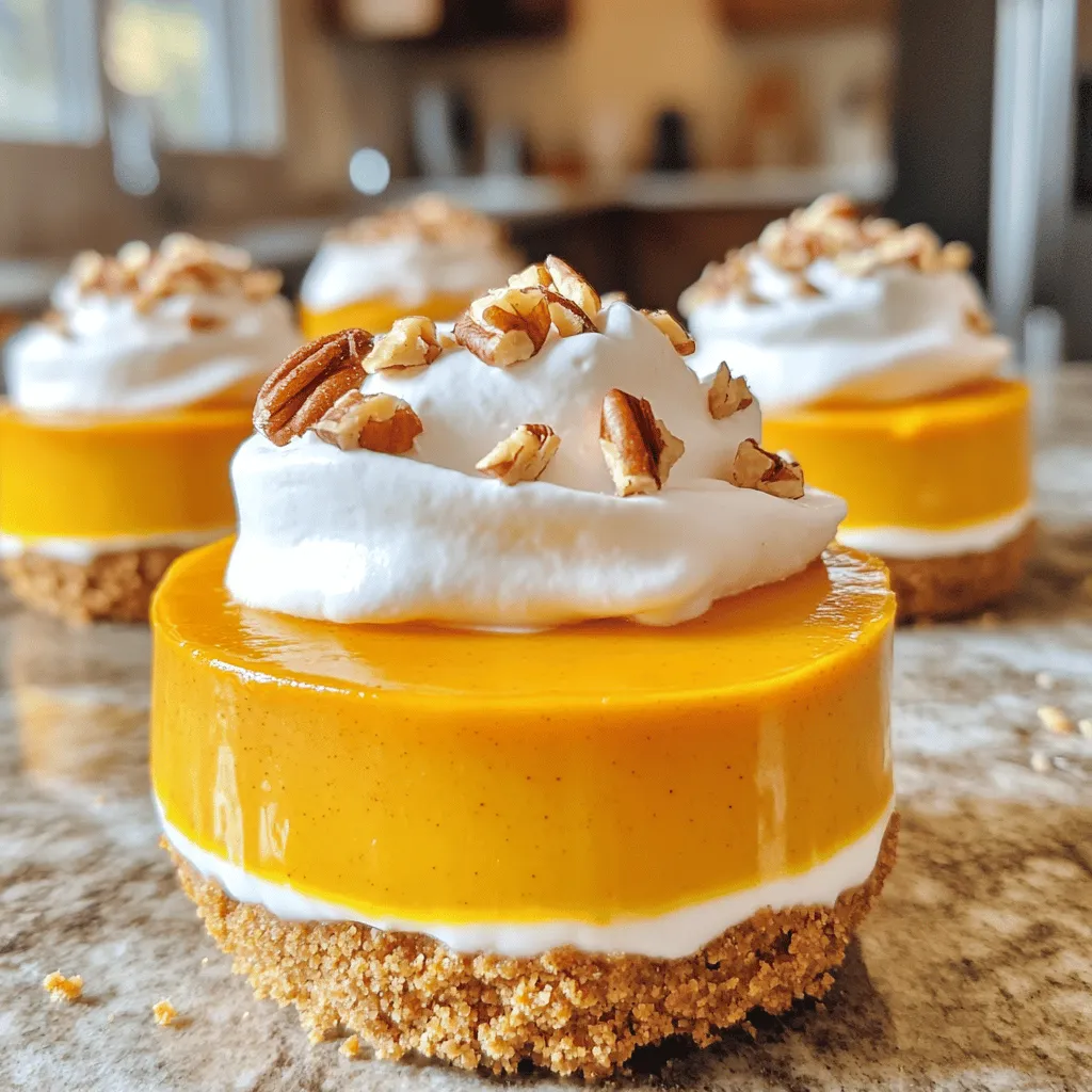 Für diese köstlichen No-Bake Pumpkin Cheesecake Cups brauchst du: - 1 Tasse Graham-Cracker-Brösel - 4 Esslöffel ungesalzene Butter, geschmolzen - 2 Tassen Frischkäse, weich - 1 Tasse reines Kürbispüree - 1 Tasse Puderzucker - 1 Teelöffel Vanilleextrakt - 1 Teelöffel gemahlener Zimt - 1/2 Teelöffel gemahlene Muskatnuss - 1/2 Teelöffel gemahlener Ingwer - 1 Tasse Schlagsahne (plus zusätzliche für das Topping) Diese Zutaten machen den Cheesecake reich und cremig. Das Kürbispüree gibt einen tollen Geschmack. Um deine Cups zu dekorieren, empfehle ich: - Gehackte Pekannüsse oder Walnüsse Diese Nüsse bringen einen schönen Crunch. Ein Klecks Schlagsahne als Topping macht sie noch leckerer. Ich empfehle, frisches Kürbispüree zu verwenden. Es schmeckt besser als aus der Dose. Achte darauf, dass der Frischkäse gut weich ist. Das macht die Füllung cremiger. Wenn du magst, kannst du auch verschiedene Nüsse nutzen. Pistazien oder Mandeln passen gut. Mit diesen Zutaten erstellst du ein tolles Dessert. Es ist einfach und macht viel Freude! Um den Boden zu machen, nimm eine mittelgroße Schüssel. Gib die Graham-Cracker-Brösel hinein. Füge die geschmolzene Butter hinzu und rühre gut um. Die Mischung sollte wie nasser Sand aussehen. Teile die Mischung auf 6 bis 8 Dessertbecher auf. Drücke die Brösel fest, sodass sie eine gleichmäßige Schicht bilden. Stelle die Becher für etwa 10 Minuten ins Gefrierfach, damit sie fest werden. Jetzt kommt der spaßige Teil! In einer großen Rührschüssel nimm den weichen Frischkäse. Schlage ihn mit einem Handmixer oder Schneebesen, bis er glatt ist. Dann füge das Kürbispüree, den Puderzucker, den Vanilleextrakt, den Zimt, die Muskatnuss und den Ingwer hinzu. Mische alles gut, bis die Füllung homogen und cremig ist. Jetzt kommt die Schlagsahne! Hebe sie vorsichtig unter die Käsemasse. So wird die Füllung leicht und luftig. Verteile die Cheesecake-Mischung gleichmäßig auf die Böden in jedem Dessertbecher. Glätte die Oberflächen mit einem Spatel oder Löffel. Decke die Becher mit Frischhaltefolie ab. Stelle sie für mindestens 4 Stunden oder über Nacht in den Kühlschrank. So wird die Füllung schön fest. Vor dem Servieren kannst du jeden Becher mit einem Klecks Schlagsahne und gehackten Pekannüssen oder Walnüssen garnieren. Das gibt einen tollen Crunch! Um die beste Konsistenz zu erreichen, ist es wichtig, den Frischkäse gut zu schlagen. Er sollte weich und cremig sein. Wenn der Frischkäse kalt ist, wird die Mischung klumpig. Stelle sicher, dass du den Frischkäse vorher aus dem Kühlschrank nimmst. Wenn du die Schlagsahne unterhebst, mache das vorsichtig. So bleibt die Füllung luftig und leicht. Die Mischung muss gut gekühlt werden, damit sie fest wird. Lass die Cheesecake Cups mindestens vier Stunden im Kühlschrank. Für die besten Ergebnisse serviere die Cheesecake Cups in klaren Dessertbechern. So sieht man die Schichten gut. Du kannst sie mit Schlagsahne und gehackten Nüssen garnieren. Diese Dekoration gibt einen schönen Kontrast. Du kannst auch Karamellsauce oder Schokolade darüber träufeln. Das macht sie noch leckerer. Vergiss nicht, kleine Löffel bereitzustellen. Die Gäste werden es lieben, direkt aus den Bechern zu essen. Ein häufiger Fehler ist, die Füllung zu früh zu servieren. Wenn die Cups nicht genug kühlen, fallen sie auseinander. Achte darauf, die Graham-Cracker-Brösel gut zu drücken, damit der Boden nicht bröckelt. Ein weiterer Fehler ist, zu viel Schlagsahne zu verwenden. Dies kann die Füllung schwer machen. Halte die Schlagsahne leicht und luftig. Wenn du diese Tipps befolgst, wirst du köstliche No-Bake Pumpkin Cheesecake Cups zaubern. {{image_4}} Für Diabetiker oder Menschen, die Zucker vermeiden, gibt es tolle Alternativen. Sie können den Puderzucker durch Erythrit oder Stevia ersetzen. Diese Süßstoffe haben keinen Einfluss auf den Blutzuckerspiegel. Auch beim Kürbispüree ist es wichtig, eine zuckerfreie Variante zu verwenden. So bleibt das Dessert lecker und gesund. Möchten Sie neue Geschmäcker ausprobieren? Fügen Sie verschiedene Gewürze hinzu! Statt Zimt können Sie zum Beispiel Kardamom verwenden. Für einen Schokoladengeschmack mischen Sie Kakaopulver in die Füllung. Sie können auch andere Nüsse wie Mandeln oder Haselnüsse verwenden. Experimentieren macht Spaß und bringt neue Ideen! Warum nicht eine Überraschung in die Cheesecake Cups bringen? Geben Sie einen Löffel Erdnussbutter oder Nutella in die Füllung. Das sorgt für einen tollen Geschmack. Auch eine Schicht Fruchtpüree, wie Himbeeren oder Erdbeeren, kann eine frische Note hinzufügen. So wird jeder Bissen spannend und lecker! Um die No-Bake Pumpkin Cheesecake Cups frisch zu halten, lege sie in den Kühlschrank. Achte darauf, dass du sie mit Frischhaltefolie oder einem Deckel abdeckst. So vermeidest du, dass sie Gerüche aus anderen Lebensmitteln aufnehmen. Diese Cheesecake Cups bleiben am besten in einem luftdichten Behälter. Die Cheesecake Cups halten sich im Kühlschrank etwa 3 bis 5 Tage. Achte auf Veränderungen im Geruch oder der Farbe. Wenn die Füllung wässrig wird oder einen seltsamen Geruch hat, ist es Zeit, sie wegzuwerfen. Auch die Konsistenz kann ein Hinweis sein. Wenn sie zu matschig wirkt, ist das kein gutes Zeichen. Du kannst die Cheesecake Cups auch einfrieren, um sie länger haltbar zu machen. Stelle sicher, dass sie in einem luftdichten Behälter sind, um Gefrierbrand zu vermeiden. Im Gefrierfach halten sie bis zu 2 Monate. Zum Auftauen, lege sie einfach über Nacht in den Kühlschrank, bevor du sie servierst. So bleibt die Textur schön cremig. Die Cheesecake Cups müssen mindestens 4 Stunden kühl stehen. Ich empfehle, sie über Nacht zu kühlen. So wird die Füllung fest und cremig. Die Kälte hilft, die Aromen gut zu verbinden. Wenn du mehr Zeit hast, lass sie einfach länger im Kühlschrank. Ja, du kannst die Füllung im Voraus zubereiten. Mache die Füllung bis zu einen Tag vorher. Bewahre sie in einem luftdichten Behälter im Kühlschrank auf. So sparst du Zeit, wenn du die Cups am nächsten Tag schichten möchtest. Für den Boden sind Graham-Cracker-Brösel ideal. Du kannst aber auch andere Kekse verwenden. Oreos oder Butterkekse funktionieren gut. Sie geben einen anderen Geschmack und eine neue Textur. Achte darauf, sie gut zu zerbröseln, damit sie zusammenhalten. Der No-Bake Pumpkin Cheesecake Cup ist einfach und lecker. Du hast die Zutaten kennengelernt, die du brauchst, einschließlich der tollen Dekorationstipps. Die Schritt-für-Schritt-Anleitung macht die Zubereitung leicht. Achte auf die Tipps für die perfekte Konsistenz und vermeide häufige Fehler. Denke an Variationen, die für jeden Geschmack geeignet sind. Die richtigen Lagerungsinformationen helfen dir, die Torte frisch zu halten. Mit all diesen Tipps gelingt dir dein Dessert im Handumdrehen. Viel Spaß beim Ausprobieren und Genießen!